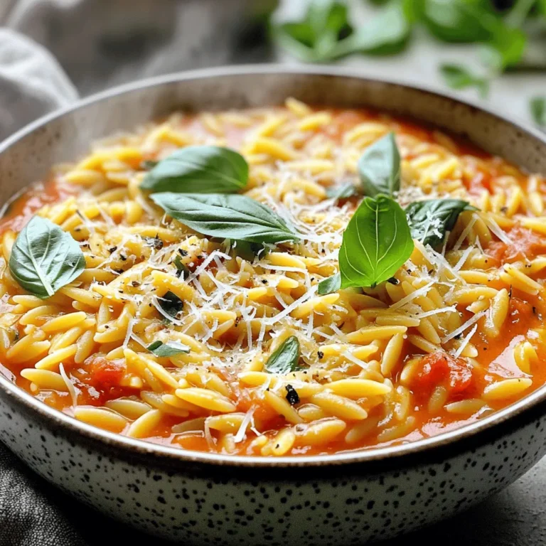 Um cremige Tomaten-Orzo zu machen, benötigst du einige einfache Zutaten. Hier sind sie: - 1 Tasse Orzo-Pasta - 2 Tassen Gemüsebrühe - 1 Tasse gehackte Dosentomaten - 1 Tasse Schlagsahne oder Kokoscreme - 1 Esslöffel Olivenöl - 2 Knoblauchzehen, fein gehackt - 1 kleine Zwiebel, gewürfelt - 1 Teelöffel italienische Gewürzmischung - Salz und Pfeffer nach Geschmack - ½ Tasse geriebener Parmesan-Käse oder Nährhefe - Frische Basilikumblätter zum Garnieren Diese Zutaten sorgen für den vollmundigen und cremigen Geschmack. Für eine milchfreie Version kannst du die Schlagsahne durch Kokoscreme ersetzen. Das gibt dem Gericht eine tolle, cremige Textur und einen leicht süßen Geschmack. Anstelle von Parmesan kannst du auch Nährhefe verwenden. Diese Option liefert einen ähnlichen, herzhaften Geschmack ohne tierische Produkte. Die italienische Gewürzmischung ist ein Muss. Sie bringt viele Aromen zusammen. Du kannst auch frische Kräuter wie Oregano oder Thymian hinzufügen. Für mehr Tiefe kannst du eine Prise Paprika oder Chili verwenden. Salz und Pfeffer runden das Gericht ab. Das richtige Würzen macht den Unterschied zwischen einem guten und einem großartigen Gericht. Zuerst erhitze das Olivenöl in einem großen Topf. Stelle die Hitze auf mittel. Füge dann die gewürfelte Zwiebel hinzu. Brate sie für etwa 3 bis 4 Minuten an. Die Zwiebel sollte glasig werden. Achte darauf, dass sie nicht anbrennt. Das Aroma der Zwiebel wird köstlich sein. Jetzt ist es Zeit für den Knoblauch. Hacke zwei Knoblauchzehen fein. Gib den Knoblauch in den Topf. Brate ihn für eine weitere Minute an. Rühre gut um, damit der Knoblauch nicht verbrennt. Der Duft wird dich anlocken! Als Nächstes gieße die Gemüsebrühe in den Topf. Füge die gehackten Dosentomaten hinzu. Rühre alles gut um, damit sich die Zutaten vermischen. Lass die Mischung sanft aufkochen. Das gibt dem Gericht mehr Geschmack. Jetzt kommt die Orzo-Pasta. Füge eine Tasse Orzo-Pasta in den Topf. Ergänze die italienische Gewürzmischung. Reduziere die Hitze auf mittel bis niedrig. Lass alles für etwa 10 bis 12 Minuten köcheln. Rühre gelegentlich um. Die Orzo sollte gar werden und die Flüssigkeit sollte größtenteils eingezogen sein. Jetzt ist es Zeit für die cremige Note. Rühre die Schlagsahne oder die Kokoscreme in die Mischung ein. Das macht das Gericht schön cremig. Füge den geriebenen Parmesan-Käse hinzu. Rühre weiter, bis der Käse geschmolzen ist. Schmecke das Gericht mit Salz und Pfeffer ab. Wenn die Mischung zu dick ist, füge mehr Brühe oder Wasser hinzu. Rühre gut um, bis die gewünschte Konsistenz erreicht ist. Nimm den Topf dann vom Herd. Lass das Gericht für einige Minuten ruhen. So kann es leicht eindicken. Serviere die cremige Tomaten-Orzo heiß. Garniere sie mit frischen Basilikumblättern. Das gibt einen zusätzlichen Geschmacksakzent. Genieße dein köstliches, einfaches Gericht! Ein häufiger Fehler beim Kochen von Orzo ist, ihn zu lange zu kochen. Orzo braucht nur 10-12 Minuten. Überprüfe die Pasta regelmäßig. Wenn sie zu weich wird, schmeckt sie nicht gut. Achte auch darauf, genug Flüssigkeit zu verwenden. Wenn der Topf zu trocken wird, kann die Pasta anbrennen. Rühre die Mischung oft um, damit alles gleichmäßig gart. Um die Aromen zu verbessern, füge etwas Zitrone hinzu. Der Saft bringt Frische in das Gericht. Auch geröstetes Gemüse passt gut. Paprika oder Zucchini bringen mehr Geschmack und Textur. Wenn du es schärfer magst, füge rote Pfefferflocken hinzu. Frische Kräuter wie Petersilie oder Thymian können das Gericht weiter aufwerten. Die Sauce kann dick oder dünn sein, je nach Vorliebe. Wenn sie zu dick ist, füge mehr Gemüsebrühe oder Wasser hinzu. Rühre gut, um eine gleichmäßige Konsistenz zu bekommen. Wenn du es cremiger magst, gib mehr Schlagsahne oder Kokoscreme dazu. Experimentiere mit der Konsistenz, bis sie dir gefällt. {{image_4}} Wenn du eine vegetarische oder vegane Version der cremigen Tomaten-Orzo machen möchtest, gibt es tolle Alternativen. Nutze Kokoscreme statt Schlagsahne, um die gleiche cremige Textur zu erreichen. Ersetze den Parmesan-Käse durch Nährhefe. Nährhefe gibt einen ähnlichen, käsigen Geschmack und ist perfekt für vegane Gerichte. Achte darauf, dass deine Brühe auch vegan ist. Viele Gemüsebrühen sind bereits pflanzlich, aber prüfe die Zutatenliste. Um mehr Protein in dein Gericht zu bringen, kannst du verschiedene Zutaten hinzufügen. Kichererbsen sind eine gute Wahl. Sie geben dem Gericht einen nussigen Geschmack und eine tolle Textur. Wenn du Fleisch isst, füge Hähnchen oder Garnelen hinzu. Brate sie zuerst an, bevor du die Zwiebeln und den Knoblauch hinzufügst. So wird alles schön aromatisch. Auch Tofu kann in Würfeln hinzugefügt werden. Er saugt die Aromen gut auf. Wenn du es etwas würziger magst, gibt es viele einfache Wege, das Gericht aufzupeppen. Füge rote Paprikaflocken oder Cayennepfeffer hinzu, um mehr Schärfe zu bekommen. Du kannst auch frische Chili verwenden, wenn du es schärfer magst. Probiere auch, frische Kräuter wie Oregano oder Thymian hinzuzufügen. Diese Kräuter bringen frische Aromen und passen gut zu Tomaten. Ein Spritzer Zitronensaft am Ende gibt einen tollen Frischekick und balanciert die Aromen perfekt. Um Reste von cremiger Tomaten-Orzo aufzubewahren, lassen Sie das Gericht zuerst abkühlen. Danach füllen Sie die Orzo in einen luftdichten Behälter. Stellen Sie sicher, dass der Behälter gut verschlossen ist, um den Geschmack zu bewahren. Reste bleiben so frisch und lecker. Um die Orzo aufzuwärmen, geben Sie sie in einen Topf. Fügen Sie ein wenig Gemüsebrühe oder Wasser hinzu. Dies hilft, die Mischung cremig zu halten. Erhitzen Sie bei mittlerer Hitze und rühren Sie öfters um. Alternativ können Sie die Orzo auch in der Mikrowelle aufwärmen. Verwenden Sie einen mikrowellengeeigneten Behälter und decken Sie ihn ab. Im Kühlschrank hält sich die cremige Tomaten-Orzo etwa 3 bis 5 Tage. Wenn Sie sie länger aufbewahren möchten, frieren Sie sie ein. In einem luftdichten Behälter bleibt die Orzo im Gefrierschrank 2 bis 3 Monate frisch. Denken Sie daran, die Orzo vor dem Servieren gut aufzutauen. Ja, du kannst frische Tomaten verwenden. Nimm etwa 4-5 mittelgroße Tomaten. Schäle sie, wenn du eine glatte Sauce möchtest. Würfle die Tomaten und füge sie in die gleiche Phase wie die Dosentomaten hinzu. Frische Tomaten bringen einen tollen Geschmack, können aber mehr Zeit zum Kochen benötigen. Achte darauf, dass sie gut reif sind. Um das Gericht glutenfrei zu machen, wähle glutenfreie Orzo-Pasta. Es gibt gute Marken, die du in Geschäften findest. Achte auch auf die Brühe, die du verwendest. Stelle sicher, dass sie glutenfrei ist. So kannst du die gleiche cremige Textur genießen, ohne Gluten. Cremige Tomaten-Orzo passt perfekt zu einem frischen Salat. Ein einfacher grüner Salat mit Vinaigrette ist eine gute Wahl. Auch knuspriges Brot ist eine tolle Beilage. Du kannst auch gegrilltes Gemüse oder ein Stück Hähnchen servieren. Diese Optionen bringen Abwechslung und machen das Essen komplett. Cremige Tomaten-Orzo ist einfach und lecker. Wir haben die Zutaten, die Schritte und verschiedene Optionen durchgesehen. Denke daran, dass du das Gericht nach deinem Geschmack anpassen kannst. Achte auf die Lagerung, um Reste frisch zu halten. Probiere die Tipps, um deine Kochkünste zu verbessern. Mit diesem Wissen kannst du das perfekte Orzo-Gericht zaubern. Es ist Zeit, kreativ zu werden und zu genießen!