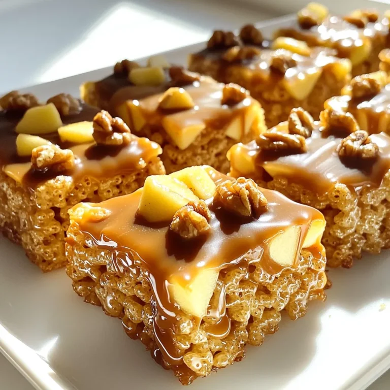 Die Hauptzutaten für diese leckeren Snacks sind einfach und leicht zu finden: - 4 Tassen Rice Krispies Cerealien - 1 Tasse Mini-Marshmallows - 3 Esslöffel ungesalzene Butter - 1 Tasse Karamellsauce - 1 großer Apfel (geschält und gewürfelt) - 1/2 Teelöffel Zimt - 1/2 Tasse gehackte Walnüsse oder Pekannüsse (optional) - 1/4 Tasse Schokoladenstückchen (optional) Diese Zutaten geben den Leckereien ihren süßen und fruchtigen Geschmack. Der Apfel bringt frische und etwas Säure in das Rezept. Wenn du etwas mehr Vielfalt wünschst, kannst du zusätzliche Zutaten verwenden: - Anstelle von Walnüssen kannst du Pekannüsse verwenden. - Du kannst den Apfel durch eine andere Sorte ersetzen, wie Fuji oder Honeycrisp. - Füge weitere Gewürze wie Muskatnuss für einen speziellen Geschmack hinzu. Diese Alternativen machen deine Leckereien noch interessanter und passen zu deinem Geschmack. Achte darauf, frische Zutaten zu wählen. - Für den Apfel sind Granny Smith ideal. Sie sind knackig und sauer. - Verwende ungesalzene Butter für den besten Geschmack. - Bei der Karamellsauce kannst du eine hochwertige Marke wählen oder sie selbst machen. Die Auswahl guter Zutaten macht einen großen Unterschied im Geschmack. Verwende frische und hochwertige Produkte, um die besten Karamell-Apfel Rice Krispie Leckereien zu kreieren. Beginne mit der Vorbereitung deiner Mischung. Nimm einen großen Kochtopf und stelle ihn auf niedrige Hitze. Füge 3 Esslöffel ungesalzene Butter hinzu. Lass die Butter langsam schmelzen. Das dauert einen Moment. Achte darauf, dass die Butter nicht bräunt. Sobald die Butter geschmolzen ist, füge 1 Tasse Mini-Marshmallows hinzu. Rühre ständig, bis die Marshmallows komplett geschmolzen sind. Sie sollten glatt und glänzend sein. Dies ist der Schlüssel zu einer guten Konsistenz. Jetzt ist es Zeit für die Kombination der Zutaten. Nimm den Kochtopf vom Herd. Gib 1 Tasse Karamellsauce in die geschmolzene Marshmallow-Mischung. Rühre gut um, bis alles gut vermischt ist. Die Karamellsauce gibt den Leckereien ihren tollen Geschmack. Füge dann 4 Tassen Rice Krispies hinzu. Verwende einen Spatel, um die Cerealien sanft unterzuheben. Achte darauf, dass die Rice Krispies gleichmäßig mit der Karamell-Mischung überzogen sind. Jetzt kommen die gewürfelten Äpfel hinzu. Nimm einen großen Apfel, schäle ihn und schneide ihn in kleine Stücke. Füge die Apfelstücke zusammen mit 1/2 Teelöffel Zimt und optional 1/2 Tasse gehackten Nüssen hinzu. Rühre alles gut um, bis die Zutaten gleichmäßig verteilt sind. Für das Formen der Leckereien nimm eine 23x33 cm große Backform. Fette sie leicht mit Kochspray oder Butter ein. Gieße die Mischung in die vorbereitete Form. Verwende deine Hände oder einen Spatel, um die Mischung gleichmäßig andrücken. Sobald die Mischung gut verteilt ist, lasse die Leckereien bei Raumtemperatur etwa 30 Minuten abkühlen. Dies hilft, dass sie fest werden. Nachdem sie abgekühlt sind, schneide sie in Quadrate oder Rechtecke. Jetzt sind deine Karamell-Apfel Rice Krispie Leckereien bereit zum Servieren! Um die perfekte Konsistenz zu erreichen, schmelze die Butter bei mittlerer Hitze. Achte darauf, dass die Mini-Marshmallows gleichmäßig schmelzen. Rühre ständig, um Klumpen zu vermeiden. Füge die Karamellsauce erst hinzu, wenn die Marshmallows glatt sind. Dies hilft, eine cremige Basis zu erhalten. Wenn du die Rice Krispies hinzufügst, falte sie vorsichtig unter. So bleiben sie knusprig. Ein häufiger Fehler ist das Überhitzen der Butter und Marshmallows. Das kann zu einer harten Mischung führen. Ein weiterer Fehler ist das ungenaue Messen der Zutaten. Verwende eine Küchenwaage oder Messbecher. Lass die Mischung auch nicht zu lange abkühlen, bevor du sie in die Form drückst. Die Mischung sollte noch warm sein, um gut zu haften. Für eine schöne Präsentation schneide die Leckereien in gleichmäßige Stücke. Du kannst die Stücke auf einem hübschen Teller anrichten. Streue einige gehackte Nüsse oder ein wenig Zimt darüber. Für einen Farbtupfer kannst du auch frische Apfelstücke auflegen. Wenn du die Schokoladenstückchen verwendest, achte darauf, dass sie gleichmäßig verteilt sind. Das sieht toll aus und schmeckt noch besser! {{image_4}} Schokolade bringt einen tollen Geschmack. Du kannst Schokoladenstückchen hinzufügen. Diese kannst du über die Leckereien träufeln. Nutze Zartbitter- oder Vollmilchschokolade. Das macht die Leckereien süßer. Du kannst auch Schokoladenpudding anstelle von Karamellsauce verwenden. Das klingt vielleicht anders, aber es schmeckt großartig. Es gibt viele Wege, Schokolade zu nutzen. Lass deiner Kreativität freien Lauf! Früchte machen die Rice Krispie Leckereien frisch und bunt. Du kannst auch andere Früchte verwenden. Füge kleine Stücke von getrockneten Äpfeln oder Cranberries hinzu. Diese geben etwas Säure und Süße. Eine weitere gute Option sind Bananen. Stelle sicher, dass du die Bananen gleich nach dem Schneiden hinzufügst. So bleiben sie frisch. Denke auch an das Hinzufügen von kleinen Stückchen von frischen Erdbeeren oder Himbeeren. Falls du Nüsse vermeiden möchtest, gibt es tolle Alternativen. Du kannst die Walnüsse oder Pekannüsse ganz weglassen. Das Rezept bleibt trotzdem lecker und knusprig. Eine Option sind Sonnenblumenkerne. Diese geben einen tollen Crunch und sind nussfrei. Du kannst auch geröstete Kokosnussflocken hinzufügen. Diese bringen einen tropischen Geschmack und sind nussfrei. Um deine Karamell-Apfel Rice Krispie Leckereien frisch zu halten, lagere sie in einem luftdichten Behälter. Das schützt sie vor Feuchtigkeit und hält sie knusprig. Stelle den Behälter an einen kühlen, trockenen Ort. Vermeide direkte Sonneneinstrahlung und hohe Temperaturen. So bleiben sie länger lecker. Diese köstlichen Leckereien halten sich bis zu einer Woche. Nach ein paar Tagen können sie weicher werden, aber der Geschmack bleibt gleich. Wenn du sie länger aufbewahren möchtest, denke an das Einfrieren, um die Frische zu bewahren. Um die Leckereien einzufrieren, schneide sie in Portionen. Wickele jede Portion in Frischhaltefolie. Lege sie dann in einen gefrierfesten Beutel oder Behälter. Sie halten sich im Gefrierschrank bis zu drei Monate. Zum Auftauen lasse sie einfach bei Raumtemperatur stehen. So hast du immer einen schnellen Snack bereit! Die Zubereitung dauert etwa 15 Minuten. Das Kühlen der Leckereien benötigt etwa 30 Minuten. Insgesamt sind es also rund 45 Minuten von Anfang bis Ende. Du kannst in dieser Zeit andere Sachen vorbereiten oder einfach warten, bis sie fest werden. Ja, du kannst die Karamellsauce einfach selbst zubereiten. Dazu schmelze 1 Tasse Zucker in einem Topf bei mittlerer Hitze. Rühre, bis der Zucker goldbraun ist. Füge dann langsam 1/2 Tasse Sahne und 3 Esslöffel Butter hinzu. Rühre alles gut um, bis die Mischung glatt ist. Lass die Sauce abkühlen, bevor du sie verwendest. Ich empfehle Granny Smith Äpfel. Sie sind sauer und bieten einen tollen Kontrast zur Süße des Karamells. Du kannst auch andere Äpfel wie Honeycrisp oder Fuji verwenden, wenn du es süßer magst. Achte darauf, die Äpfel gut zu schälen und in kleine Würfel zu schneiden. So vermischen sie sich gut. Karamellisierte Apfel Rice Krispie Leckereien sind einfach und lecker. Wir haben die besten Zutaten, eine klare Anleitung und nützliche Tipps besprochen. Auch Varianten und Lagerungshinweise sind wichtig für deinen Erfolg. Die Kombination aus knusprigen Reisflocken und süßem Karamell ist unwiderstehlich. Probiere verschiedene Frucht- und Schokoladenzusätze aus, um neue Geschmäcker zu entdecken. Diese Leckereien sind perfekt für jede Gelegenheit. Halte deine Kreationen frisch und genieße sie lange!