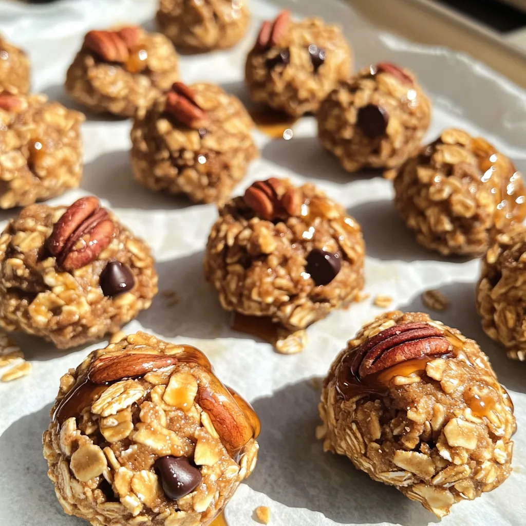 Für die No Bake Maple Pecan Energy Bites brauchst du diese Zutaten: - 1 Tasse Haferflocken - 1/2 Tasse gehackte Pekannüsse - 1/3 Tasse Mandelbutter (oder jede andere Nussbutter) - 1/4 Tasse reinem Ahornsirup - 1/4 Tasse gemahlene Leinsamen - 1/2 Teelöffel Vanilleextrakt - 1/4 Teelöffel Salz - 1/2 Teelöffel Zimt - Optional: 1/4 Tasse Mini-Schokoladenstückchen oder getrocknete Cranberries Diese Mischung gibt dir einen tollen Geschmack und Energie. Haferflocken sind der Grundbaustein und geben dir Ballaststoffe. Wenn du keine Nussbutter magst, probiere diese Alternativen: - Sonnenblumenbutter - Sojabutter - Kokosnussbutter Diese Optionen bieten dir einen ähnlichen Geschmack und eine ähnliche Konsistenz. Sie sind auch gut für Allergiker. Die Mini-Schokoladenstückchen oder getrocknete Cranberries sind optional. Sie fügen Süße und Textur hinzu. Du kannst auch andere Zutaten ausprobieren: - Kokosraspel - Chiasamen - Getrocknete Früchte wie Aprikosen Diese Zusätze bringen einen neuen Geschmack in die Bites. Sei kreativ und finde heraus, was dir am besten schmeckt! Zuerst nehme ich eine große Rührschüssel. Ich gebe die Haferflocken rein. Dann kommen die gehackten Pekannüsse dazu. Jetzt füge ich die gemahlenen Leinsamen, das Salz und den Zimt hinzu. Ich vermenge alles gut. Es ist wichtig, dass die trockenen Zutaten gleichmäßig verteilt sind. So schmecken die Energie-Bites besser. In einer separaten Schüssel nehme ich die Mandelbutter. Ich gebe den reinen Ahornsirup und den Vanilleextrakt hinzu. Mit einem Schneebesen rühre ich alles glatt. Diese Mischung muss gut vermengt sein. Sie wird die trockenen Zutaten zusammenhalten. Jetzt gieße ich die feuchte Mischung über die trockenen Zutaten. Ich rühre alles gründlich um. Falls ich Mini-Schokoladenstückchen oder getrocknete Cranberries mag, füge ich sie jetzt hinzu. Dann forme ich kleine Bälle aus der Mischung. Sie sollten etwa 2,5 cm groß sein. Falls die Mischung zu klebrig ist, stelle ich sie für 10 Minuten in den Kühlschrank. Danach forme ich die Bälle. Ich lege sie auf einen Teller mit Backpapier. Dann lasse ich sie mindestens 30 Minuten im Kühlschrank festigen. So sind sie perfekt zum Genießen! Ein häufiger Fehler ist, die Mischung zu trocken oder zu feucht zu machen. Achte darauf, die richtigen Mengen an Haferflocken und Nussbutter zu verwenden. Wenn die Mischung zu trocken aussieht, füge etwas mehr Ahornsirup hinzu. Ist sie zu feucht, dann kommen mehr Haferflocken ins Spiel. Immer gut mischen, damit alles gleichmäßig verteilt ist. Um die perfekte Konsistenz zu erreichen, forme die Bälle mit leicht feuchten Händen. So klebt die Mischung nicht an deinen Händen. Wenn die Mischung zu klebrig ist, lege sie für zehn Minuten in den Kühlschrank. Das hilft, die Bälle leichter zu formen und sie bleiben besser in Form. Die Energie-Bites sehen toll aus, wenn du sie in einer schönen Schale anrichtest. Du kannst sie mit einer Prise Zimt oder sogar mit ein paar Pekannüssen garnieren. Diese kleinen Snacks sind perfekt zum Teilen. Sie passen gut zu einer Tasse Tee oder Kaffee. {{image_4}} Wenn Sie Nüsse meiden möchten, gibt es großartige Alternativen. Verwenden Sie Sonnenblumenbutter oder Erdnussbutter. Diese Optionen geben Ihnen einen ähnlichen Geschmack und eine tolle Textur. Sie können auch Kürbiskerne oder gesunde Samen hinzufügen. Diese Zutaten bringen Crunch und Nährstoffe. Um die Energie-Bites aufzupeppen, fügen Sie verschiedene Zutaten hinzu. Probieren Sie Kokosraspeln für einen tropischen Touch. Sie können auch Zimt oder Muskatnuss für mehr Wärme verwenden. Eine Prise Kakaopulver gibt einen schokoladigen Geschmack. Experimentieren Sie mit getrockneten Früchten wie Aprikosen oder Datteln. Diese verleihen eine süße Note und zusätzliche Feuchtigkeit. Für vegane Varianten sind die Energie-Bites einfach anzupassen. Achten Sie darauf, pflanzliche Butter zu wählen, wie Erdnussbutter oder Mandelbutter. Verwenden Sie reinen Ahornsirup, da er vegan ist. Vermeiden Sie Honig, denn der ist nicht vegan. Diese Anpassungen machen das Rezept für jeden zugänglich. Genießen Sie diese leckeren Bites ohne Tierprodukte. Die No Bake Maple Pecan Energy Bites bleiben frisch, wenn du sie richtig lagerst. Bewahre sie in einem luftdichten Behälter auf. So bleiben sie saftig und lecker. Am besten legst du sie in den Kühlschrank. Sie sind dann sofort bereit, wenn der Hunger kommt. Diese Energie-Bites halten sich gut bis zu einer Woche im Kühlschrank. Achte darauf, den Behälter gut zu verschließen, um Luft und Feuchtigkeit fernzuhalten. Nach ein paar Tagen kannst du die Frische der Bites testen. Wenn sie trocken oder brüchig werden, ist es Zeit, sie zu essen. Das Einfrieren ist eine gute Option, wenn du sie länger aufbewahren möchtest. Lege die Bites einfach in einen gefrierfesten Behälter. Du kannst sie auch in Portionen aufteilen, damit du immer einen Snack parat hast. Wenn du sie genießen möchtest, lasse sie einfach im Kühlschrank auftauen. So bleiben sie lecker und frisch. Die No Bake Maple Pecan Energy Bites halten etwa eine Woche im Kühlschrank. Lagern Sie sie in einem luftdichten Behälter. So bleiben sie frisch und lecker. Nach ein paar Tagen können sie etwas weicher werden, aber der Geschmack bleibt. Ja, Sie können andere Nüsse verwenden. Mandeln, Walnüsse oder sogar Cashewkerne sind gute Alternativen. Achten Sie darauf, die Nüsse grob zu hacken. So bleibt die Textur schön. Experimentieren Sie mit verschiedenen Nüssen für neue Geschmäcker. Ja, die Energie-Bites sind glutenfrei. Die Hauptzutat, Haferflocken, ist von Natur aus glutenfrei. Achten Sie jedoch darauf, zertifizierte glutenfreie Haferflocken zu verwenden. So vermeiden Sie mögliche Kontaminationen mit Gluten. Genießen Sie diese Snacks ohne Sorgen! In diesem Artikel haben wir die Zutaten für deine Energie-Bites behandelt. Du lernst, wie du mit einer detaillierten Zutatenliste startest und Alternativen finden kannst. Schritt für Schritt hast du gelernt, wie du sowohl die trockenen als auch die feuchten Zutaten mischst und die perfekte Form für deine Bites findest. Wir haben häufige Fehler und Tipps zur Lagerung besprochen. Denke daran, dass Variationen dir helfen, neue Geschmäcker einzubringen. Experimentiere mit diesen Ideen und genieße gesunde Snacks!
