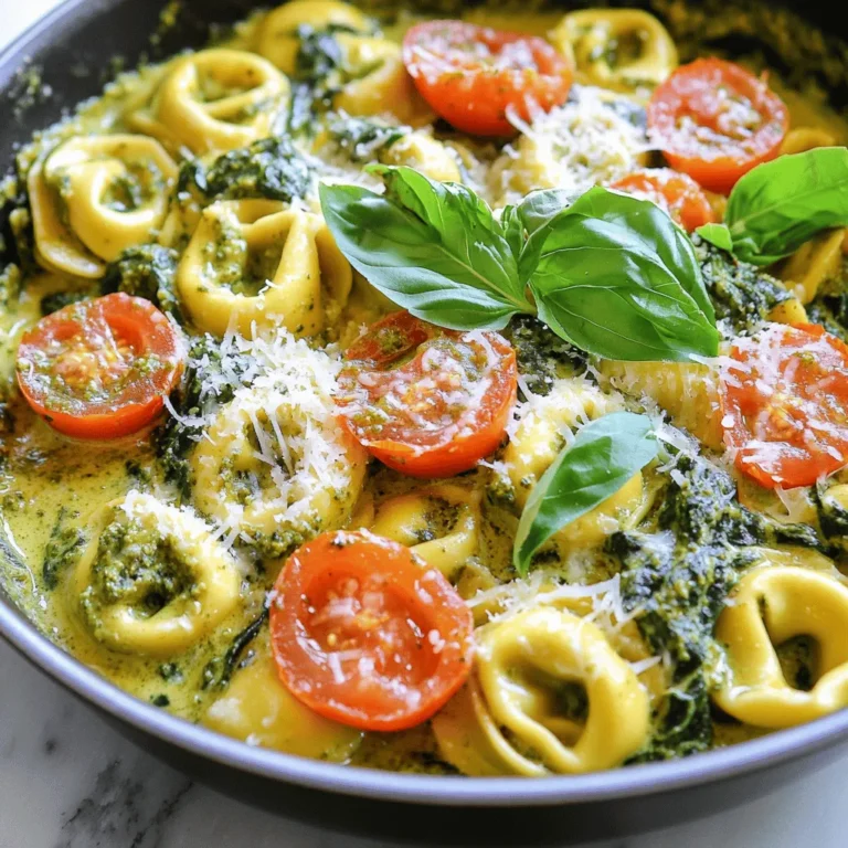 Für meine cremige Pesto Tortellini-Pfanne benötige ich einige einfache Zutaten. Hier sind die Hauptbestandteile: - 1 Paket (450 g) frische Käse-Tortellini - 240 ml Schlagsahne - 240 ml frisches Basilikumpesto - 150 g Kirschtomaten, halbiert - 150 g Spinat, grob gehackt - 1 Esslöffel Olivenöl - 2 Knoblauchzehen, fein gehackt - 50 g geriebener Parmesan - Salz und Pfeffer nach Geschmack - Frische Basilikumblätter zur Garnitur Mit diesen Zutaten koche ich ein schnelles und leckeres Gericht, das jeder liebt. Ich verwende Olivenöl, um den Knoblauch anzubraten. Der Knoblauch bringt viel Geschmack. Salz und Pfeffer geben dem Gericht die nötige Würze. Diese einfachen Gewürze sind wichtig, um die Aromen hervorzuheben. Es gibt viele Möglichkeiten, das Rezept anzupassen. Du kannst zum Beispiel Gemüse wie Zucchini oder Paprika hinzufügen. Für mehr Protein sind Hähnchen oder Garnelen eine tolle Wahl. Auch Nüsse wie Pinienkerne passen gut dazu. Experimentiere mit frischen Kräutern oder anderen Käsesorten wie Feta. So wird das Gericht noch interessanter. Um die cremige Pesto Tortellini-Pfanne zuzubereiten, beginne mit der Vorbereitung aller Zutaten. Du benötigst: - 1 Paket (450 g) frische Käs tortellini - 240 ml Schlagsahne - 240 ml frisches Basilikumpesto - 150 g Kirschtomaten, halbiert - 150 g Spinat, grob gehackt - 1 Esslöffel Olivenöl - 2 Knoblauchzehen, fein gehackt - 50 g geriebener Parmesan - Salz und Pfeffer nach Geschmack - Frische Basilikumblätter zur Garnitur Stelle sicher, dass alles bereit ist, bevor du mit dem Kochen anfängst. Das macht den Prozess viel einfacher. Erhitze das Olivenöl in einer großen Pfanne bei mittlerer Hitze. Füge den fein gehackten Knoblauch hinzu und brate ihn etwa 1 Minute lang an. Du willst, dass er duftet, aber nicht braun wird. Dann gib die halbierten Kirschtomaten in die Pfanne. Koche sie für 3–4 Minuten. Rühre gelegentlich um, bis sie weich und leicht angeröstet sind. Diese Schritte bringen viel Geschmack in die Sauce. Jetzt ist es Zeit für den Spinat. Füge den grob gehackten Spinat in die Pfanne. Koche ihn für etwa 2 Minuten, bis er zusammenfällt. Dies macht die Sauce schön grün und gesund. Danach gieße die Schlagsahne in die Pfanne. Bringe sie zum sanften Köcheln. Rühre das Basilikumpesto unter, bis alles gut vermischt ist. So entsteht die cremige Basis für deine Tortellini. Die Kochzeit für frische Käs tortellini ist einfach. Du solltest sie etwa 3 bis 5 Minuten kochen. Achte darauf, dass sie an die Oberfläche steigen. So weißt du, dass sie fertig sind. Überkoche sie nicht, sonst werden sie matschig. Um die Sauce noch cremiger zu machen, kannst du mehr Schlagsahne hinzufügen. Ein Schuss Milch funktioniert auch gut. Rühre die Zutaten gut um, damit sich die Aromen verbinden. Wenn du mehr Parmesan hinzufügst, wird die Sauce ebenfalls reichhaltiger. Die Garnierung macht viel aus. Verwende frische Basilikumblätter für Farbe und Geschmack. Ein wenig geriebener Parmesan obendrauf sieht toll aus. Serviere die Tortellini in tiefen Tellern. So kommt die Sauce besser zur Geltung. Ein paar Kirschtomaten als Deko geben einen schönen Kontrast. {{image_4}} Für eine vegetarische Variante kannst du die Käs tortellini wählen. Diese sind oft mit Ricotta gefüllt und geben einen tollen Geschmack. Du kannst auch Zucchini oder Paprika hinzufügen. Diese Gemüsesorten bringen mehr Farbe und Nährstoffe in die Pfanne. Für mehr Frische, probiere auch Erbsen oder Brokkoli. Wenn du mehr Protein möchtest, füge Hähnchen oder Garnelen hinzu. Brate sie einfach vor dem Knoblauch an. Sie passen gut zu der cremigen Sauce. Du kannst auch Tofu verwenden, um das Gericht pflanzlich zu halten. Einfach in Würfel schneiden und anbraten, bevor du die Tortellini hinzufügst. Nutze saisonale Zutaten für mehr Geschmack. Im Frühling sind Spargel und Erbsen frisch und lecker. Im Sommer kannst du Zucchini und Auberginen probieren. Im Herbst sind Kürbis und Pilze perfekt. Diese Zutaten bringen nicht nur Farbe, sondern auch tolle Aromen in dein Gericht. Experimentiere mit Kräutern wie Petersilie oder Schnittlauch für einen zusätzlichen Kick. Wenn du Reste hast, lagere sie in einem luftdichten Behälter. So bleiben sie frisch. Die Tortellini können bis zu drei Tage im Kühlschrank aufbewahrt werden. Vor dem Essen empfehle ich, die Reste kurz zu riechen. Wenn sie gut riechen, sind sie auch gut zu essen. Möchtest du die Tortellini einfrieren? Das ist möglich! Lass die Tortellini zuerst abkühlen. Dann lege sie in einen gefrierfesten Behälter oder Beutel. Beschrifte den Beutel mit dem Datum. So weißt du, wie lange sie schon eingefroren sind. Die Tortellini können bis zu drei Monate im Gefrierfach bleiben. Um die Tortellini wieder aufzuwärmen, gib sie in eine Pfanne. Füge etwas Sahne oder Wasser hinzu. Erhitze sie bei schwacher Hitze. Rühre oft um, damit sie gleichmäßig warm werden. Du kannst auch die Mikrowelle nutzen. Stelle die Tortellini in eine mikrowellengeeignete Schüssel und decke sie ab. Erwärme sie in kurzen Intervallen. So bleiben sie saftig und lecker! Die Zubereitung dauert nur 10 Minuten. Mit dem Kochen zusammen brauchst du etwa 20 Minuten. Das ist perfekt, wenn du wenig Zeit hast. In nur wenigen Schritten hast du ein leckeres Essen. Ja, du kannst frisches Pesto ganz einfach selbst machen. Du brauchst frisches Basilikum, Pinienkerne, Parmesan, Olivenöl und Knoblauch. Mische alles in einem Mixer. Es dauert nur wenige Minuten. So schmeckt dein Gericht noch besser und du weißt, was drin ist. Viele Beilagen passen gut zu dieser Tortellini-Pfanne. Ein frischer grüner Salat ist eine gute Wahl. Auch Knoblauchbrot ist lecker dazu. Du kannst auch gegrilltes Gemüse servieren. Diese Beilagen ergänzen die Aromen gut und machen das Essen noch besser. In diesem Artikel haben wir die besten Zutaten für cremige Pesto Tortellini-Pfanne erkundet. Du hast gelernt, wie man die Zutaten vorbereitet und Schritt für Schritt die Pfanne zubereitet. Wir haben auch hilfreiche Tipps geteilt, wie du die Sauce anpassen kannst. Variationen und Lagerhinweise sind wichtig, um Reste zu nutzen. Der Schlüssel zu diesem Gericht ist die Anpassung nach deinem Geschmack. Probiere verschiedene Möglichkeiten aus und genieße die Vielfalt!
