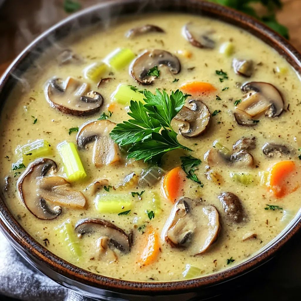 Für die cremige Pilzsuppe aus dem Slow Cooker brauchst du folgende Zutaten: - 450 g frische Pilze (Cremini und Champignons), in Scheiben geschnitten - 1 mittlere Zwiebel, gewürfelt - 2 Knoblauchzehen, gehackt - 2 mittelgroße Karotten, gewürfelt - 2 Stangen Sellerie, gewürfelt - 1 l Gemüsebrühe - 240 ml Sahne (oder Kokoscreme für eine milchfreie Option) - 2 Esslöffel Olivenöl - 1 Teelöffel getrockneter Thymian - 1 Teelöffel getrockneter Rosmarin - Salz und Pfeffer nach Geschmack - Frische Petersilie, gehackt (zum Garnieren) Frische Zutaten machen einen großen Unterschied. Achte darauf, dass die Pilze fest und trocken sind. Sie sollten keine dunklen Flecken haben. Die Zwiebel sollte fest und ohne Druckstellen sein. Karotten und Sellerie müssen knackig sein. Wenn du frische Kräuter wählst, sind sie am besten, wenn sie intensiv riechen. Wenn du eine milchfreie Option benötigst, nimm Kokoscreme. Sie gibt der Suppe eine tolle, cremige Konsistenz. Du kannst auch Cashew-Creme verwenden. Einfach eingeweichte Cashewkerne mit Wasser pürieren, bis sie glatt sind. Diese Alternativen schmecken auch gut und machen die Suppe reichhaltig. Zuerst erhitze ich das Olivenöl in einer großen Pfanne. Ich stelle die Hitze auf mittel. Wenn das Öl heiß ist, füge ich die gewürfelte Zwiebel, die Karotten und den Sellerie hinzu. Ich brate sie für etwa 5 bis 7 Minuten. Sie sollten weich sein. Dann gebe ich den gehackten Knoblauch dazu. Ich brate alles noch eine weitere Minute, bis der Knoblauch duftet. Dieser Schritt bringt viel Geschmack in die Suppe. Jetzt ist es Zeit, die angebratene Mischung in den Slow Cooker zu übertragen. Ich füge die geschnittenen Pilze hinzu. Dann kommt die Gemüsebrühe dazu. Jetzt streue ich getrockneten Thymian und Rosmarin hinein. Salz und Pfeffer gebe ich nach Geschmack dazu. Ich rühre alles gut um, damit sich die Aromen verbinden. Ich setze den Deckel auf den Slow Cooker. Dann stelle ich die Hitze auf niedrig. Die Suppe soll 6 bis 8 Stunden garen. Alternativ kann ich die hohe Stufe für 3 bis 4 Stunden wählen. Die Pilze sollten zart sein und die Aromen gut gemischt. Nach der Garzeit benutze ich einen Stabmixer, um die Suppe zu pürieren. Ich kann sie glatt oder stückig machen. Wenn ich keinen Stabmixer habe, fülle ich die Suppe vorsichtig in einen Standmixer. Es ist wichtig, die Suppe nach dem Pürieren noch einmal zu erhitzen. Ich rühre die Sahne oder Kokoscreme ein und lasse es 15 bis 20 Minuten auf niedriger Stufe weiter garen. Wenn Sie diese Suppe machen, gibt es einige häufige Fehler, die Sie vermeiden sollten. - Pilze richtig vorbereiten: Lassen Sie die Pilze nicht zu lange stehen. Sie verlieren schnell ihre Frische und den Geschmack. - Zwiebel und Knoblauch nicht verbrennen: Achten Sie darauf, die Zwiebel und den Knoblauch nicht zu lange zu braten. Sie sollten weich, aber nicht braun sein. - Sahne zu früh hinzufügen: Geben Sie die Sahne erst nach dem Pürieren dazu. So bleibt die Suppe cremig und lecker. Es gibt viele Wege, um den Geschmack Ihrer Suppe zu ändern. - Gemüsebrühe wählen: Verwenden Sie eine hochwertige Gemüsebrühe. Der Geschmack der Brühe macht viel aus. - Zusätzliche Gemüse: Sie können auch anderes Gemüse wie Lauch oder Paprika hinzufügen. Das bringt zusätzliche Aromen. - Säure hinzufügen: Ein Spritzer Zitronensaft kann die Aromen aufhellen und die Suppe lebendiger machen. Gewürze und Kräuter sind wichtig für den Geschmack. - Thymian und Rosmarin: Diese Kräuter passen perfekt zu Pilzen. Sie bringen einen herzhaften Geschmack. - Petersilie als Garnitur: Frische Petersilie am Ende macht die Suppe nicht nur schön, sondern auch frischer im Geschmack. - Experimentieren mit Gewürzen: Probieren Sie auch andere Gewürze wie Paprika oder Muskatnuss. Diese können der Suppe eine neue Note geben. Nutzen Sie diese Tipps, um Ihre Slow Cooker Cremige Pilzsuppe zu einem echten Hit zu machen! {{image_4}} Ich liebe es, mit verschiedenen Zutaten zu experimentieren. Du kannst die Suppe ganz einfach anpassen. Hier sind ein paar Ideen: - Kartoffeln: Füge gewürfelte Kartoffeln hinzu. Sie geben der Suppe eine cremige Textur. - Spinat: Frischer Spinat schmeckt toll und bringt Farbe. Füge ihn kurz vor dem Pürieren hinzu. - Käse: Ein wenig geriebener Parmesan oder Gruyère macht die Suppe noch reichhaltiger. Diese Zutaten helfen, den Geschmack zu variieren und neue Texturen zu bieten. Wenn du eine vegetarische Version möchtest, ist das leicht möglich. Die Grundzutaten sind bereits vegetarisch. Achte darauf, Gemüsebrühe zu verwenden. Hier sind einige Tipps: - Pilze: Nutze verschiedene Pilzsorten, wie Shiitake oder Portobello. Sie bringen unterschiedliche Aromen. - Nüsse: Geröstete Cashews oder Mandeln geben einen tollen Crunch und Proteine. Diese Varianten machen die Suppe nicht nur lecker, sondern auch nahrhaft. Für eine Low-Carb oder Keto-Diät kannst du tolle Anpassungen machen. Hier sind meine Empfehlungen: - Blumenkohl: Ersetze die Kartoffeln durch Blumenkohl. Er hat wenige Kohlenhydrate und passt gut in die Suppe. - Sahne: Verwende schwere Sahne oder Kokoscreme, um die Suppe cremig zu halten. Beide sind keto-freundlich. - Gemüsesorten: Nutze mehr Sellerie und Zucchini. Diese sind niedrig in Kohlenhydraten und geben Geschmack. Mit diesen Tipps kannst du eine köstliche Suppe genießen, die zu deinem Lebensstil passt. Um die cremige Pilzsuppe frisch zu halten, kühlen Sie sie schnell ab. Gießen Sie die Suppe in einen luftdichten Behälter. Stellen Sie sicher, dass der Behälter gut verschlossen ist. So verhindern Sie, dass die Suppe Gerüche aus dem Kühlschrank aufnimmt. Im Kühlschrank hält sich die Suppe etwa drei bis vier Tage. Achten Sie darauf, sie in den ersten zwei Tagen zu essen. Wenn Sie die Suppe länger aufbewahren möchten, frieren Sie sie ein. Im Gefrierschrank bleibt sie bis zu drei Monate frisch. Verwenden Sie gefrierfeste Behälter oder Beutel. Vergessen Sie nicht, das Datum aufzuschreiben. Beim Aufwärmen sollten Sie die Suppe langsam erhitzen. Nutzen Sie dazu einen Topf auf dem Herd. Rühren Sie regelmäßig um, damit sie gleichmäßig warm wird. Wenn die Suppe zu dick ist, fügen Sie etwas Gemüsebrühe hinzu. So bleibt die konsistente cremig und lecker. Vermeiden Sie die Mikrowelle, um die beste Textur zu erhalten. Um die Suppe dicker zu machen, püriere mehr von der Mischung. Du kannst auch etwas mehr Sahne hinzufügen. Eine weitere Option ist, etwas Maisstärke mit Wasser zu mischen und in die Suppe zu geben. Wenn du die Suppe dünner machen willst, füge mehr Gemüsebrühe hinzu. Rühre gut um, damit alles sich gut vermischt. Ja, du kannst getrocknete Pilze verwenden. Weiche sie zuerst in warmem Wasser ein, bis sie weich sind. Das gibt ihnen die richtige Konsistenz. Verwende 30-50 g getrocknete Pilze, um den Geschmack zu intensivieren. Denke daran, die Einweichflüssigkeit in die Suppe zu geben, um mehr Geschmack zu erhalten. Die Suppe hält sich im Kühlschrank bis zu fünf Tage. Lagere sie in einem luftdichten Behälter. Du kannst die Suppe auch einfrieren. In einem gefrierfesten Behälter bleibt sie bis zu drei Monate frisch. Achte darauf, die Suppe vollständig abzukühlen, bevor du sie einfrierst. In diesem Blogbeitrag haben wir die wichtigsten Zutaten für eine köstliche Suppe besprochen. Sie haben gelernt, wie man frische Zutaten auswählt und milchfreie Optionen nutzt. Wir haben die Schritt-für-Schritt-Anleitung für die Zubereitung gegeben und wertvolle Tipps zur Vermeidung häufiger Fehler geteilt. Variationen wie vegetarische oder Low-Carb-Optionen wurden ebenfalls behandelt. Denken Sie daran, die Suppe richtig zu lagern und aufzuwärmen. Damit sind Sie gut gerüstet, um eine tolle Suppe zu machen! Kochen Sie los und genießen Sie Ihre Kreation!
