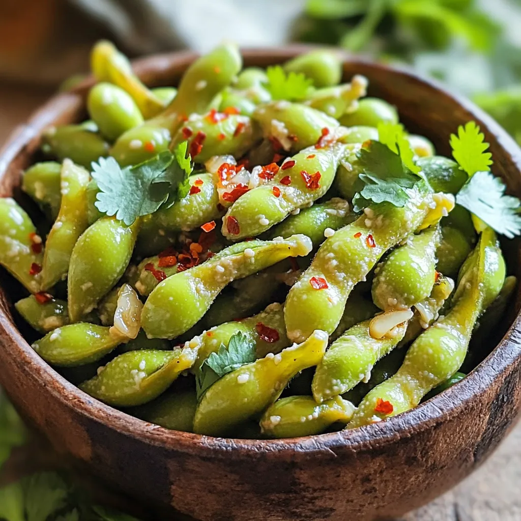 Für dieses leckere Rezept benötigst du folgende Zutaten: - 2 Tassen gefrorene Edamame in Schoten - 2 Esslöffel Olivenöl - 4 Knoblauchzehen, fein gehackt - 1 Teelöffel Chiliflocken (nach Geschmack anpassen) - 1 Esslöffel Sojasauce - 1 Teelöffel Sesamöl - Salz nach Geschmack - Frischer Koriander, zur Dekoration (optional) Diese Zutaten sorgen für einen tollen Geschmack und eine spannende Textur. Edamame sind eine tolle Quelle für Eiweiß und Ballaststoffe. Die Kombination aus Knoblauch und Chiliflocken bringt viel Würze. Ich empfehle gefrorene Edamame für dieses Rezept. Sie sind leicht zu finden und schnell zuzubereiten. Wenn du frische Edamame hast, kannst du diese auch nutzen. Achte darauf, sie gut zu kochen, bis sie zart sind. Frische Edamame bieten einen besseren Geschmack, brauchen jedoch mehr Zeit zur Vorbereitung. Falls du kein Olivenöl magst, kannst du auch Avocadoöl verwenden. Es hat einen milden Geschmack und ist gut für hohe Temperaturen. Anstelle von Sojasauce könntest du Tamari ausprobieren, wenn du glutenfrei leben möchtest. Auch Kokosaminos sind eine gute Wahl. Diese Alternativen geben deinen Edamame einen anderen, aber leckeren Geschmack. Beginne mit den gefrorenen Edamame. Spüle sie unter warmem Wasser ab. Dies hilft, das Eis zu entfernen und sie leicht zu tauen. Lass die Edamame gut abtropfen, damit sie nicht wässrig werden. Du willst, dass sie trocken sind, bevor du sie marinierst. Nimm eine Schüssel und gib den fein gehackten Knoblauch hinein. Füge die Chiliflocken, das Olivenöl, die Sojasauce und das Sesamöl hinzu. Rühre alles gut um, bis eine gleichmäßige Mischung entsteht. Diese Marinade bringt viel Geschmack in die Edamame. Du kannst die Chiliflocken nach deinem Geschmack anpassen. Stelle deinen Air Fryer auf 190°C ein. Lass ihn etwa 3 Minuten vorheizen. Währenddessen gib die abgetropften Edamame in die Schüssel mit der Marinade. Mische alles gut, sodass die Edamame gleichmäßig bedeckt sind. Lege die gewürzten Edamame in den Korb des Air Fryers in einer einzigen Schicht. Frittiere sie 10-12 Minuten lang. Schüttle den Korb zur Hälfte der Zeit für eine gleichmäßige Knusprigkeit. Nach 10 Minuten überprüfe die Edamame. Sie sollten goldbraun und knusprig sein. Wenn du sie knuspriger magst, lasse sie für weitere 2-3 Minuten im Air Fryer. Um die Knusprigkeit der Edamame zu verbessern, gibt es einige einfache Schritte. Achte darauf, dass du die Edamame gut abtropfen lässt. Feuchtigkeit kann die Knusprigkeit mindern. Schüttle den Korb im Air Fryer während des Garens. Das hilft, die Hitze gleichmäßig zu verteilen. Du kannst die Edamame auch nach 10 Minuten überprüfen. Wenn sie noch nicht goldbraun sind, lass sie länger frittieren. Ein wenig Geduld zahlt sich aus! Die Schärfe ist ganz nach deinem Geschmack. Für weniger Schärfe, reduziere die Chiliflocken auf einen halben Teelöffel. Wenn du es schärfer magst, füge mehr Chiliflocken hinzu. Du kannst auch frische Chilis verwenden. Diese bringen eine andere Textur und einen frischen Geschmack. Probiere es aus und finde deine perfekte Balance! Die Präsentation ist wichtig! Serviere die Edamame in einer schönen Schüssel. Füge einige frische Korianderblätter hinzu. Das sieht nicht nur toll aus, sondern bringt auch Frische. Ein paar Limettenschnitze daneben geben Farbe und zusätzlichen Geschmack. So wird dein Snack nicht nur lecker, sondern auch ein echter Hingucker! {{image_4}} Wenn Sie vegane oder glutenfreie Optionen suchen, sind Sie hier richtig. Die Zutaten sind schon fast alle vegan. Achten Sie darauf, glutenfreie Sojasauce zu verwenden. Diese wird oft als Tamari bezeichnet. So können Sie den vollen Geschmack genießen, ohne sich um Gluten sorgen zu müssen. Der Grundgeschmack von Edamame ist wunderbar, aber es gibt viele Wege, ihn zu ändern. Fügen Sie zum Beispiel etwas Zitronensaft hinzu für Frische. Oder probieren Sie geräuchertes Paprikapulver für einen rauchigen Geschmack. Auch ein Schuss Honig kann die Schärfe der Chiliflocken ausgleichen und eine süße Note bringen. Experimentieren Sie mit verschiedenen Kräutern wie Thymian oder Basilikum. Edamame eignet sich nicht nur als Snack. Sie können es auch in Gerichte einbauen. Fügen Sie die knusprigen Edamame zu Salaten hinzu, um Textur und Protein zu bieten. Sie passen gut in Pfannengerichte oder sogar in Pasta. Auch als Teil einer Bowl mit Reis oder Quinoa sind sie eine tolle Ergänzung. Lassen Sie Ihrer Kreativität freien Lauf! Um die Reste von Air Fryer Spicy Garlic Edamame aufzubewahren, lassen Sie sie zuerst abkühlen. Dann geben Sie sie in einen luftdichten Behälter. Lagern Sie den Behälter im Kühlschrank. So bleiben die Edamame frisch und lecker. Sie können die Reste bis zu drei Tage aufbewahren. Wenn Sie die Edamame aufwärmen möchten, nutzen Sie den Air Fryer. Heizen Sie ihn auf 180°C vor. Legen Sie die Edamame in den Korb und frittieren Sie sie für 5 bis 7 Minuten. Alternativ können Sie die Edamame auch in der Mikrowelle aufwärmen. Stellen Sie die Mikrowelle auf mittlere Leistung und erhitzen Sie sie für eine Minute. Das marinierte Edamame bleibt im Kühlschrank bis zu drei Tage haltbar. Achten Sie darauf, dass es gut verpackt ist. Bei längerer Lagerung könnte die Textur weich werden. Frisches Edamame schmeckt immer am besten, also genießen Sie es schnell! Die Zubereitung dauert insgesamt etwa 20 Minuten. Die Vorbereitungszeit beträgt 10 Minuten. Das Frittieren im Air Fryer nimmt weitere 10 bis 12 Minuten in Anspruch. Ja, frische Edamame sind eine gute Wahl. Sie benötigen jedoch eine längere Garzeit. Achten Sie darauf, sie vor dem Frittieren gut zu kochen. Air Frying verwendet weniger Öl als traditionelles Frittieren. Dadurch haben die Gerichte weniger Fett. Zudem bleibt der Geschmack intensiv, und die Nährstoffe erhalten sich besser. Sie können die Chiliflocken nach Ihrem Geschmack erhöhen oder verringern. Fügen Sie auch andere Gewürze hinzu, wie Paprika oder Ingwer. Experimentieren Sie mit der Sojasauce oder Sesamöl für verschiedene Aromen. Ja, dieses Rezept ist gesund. Edamame sind proteinreich und enthalten viele Ballaststoffe. Die Verwendung von Olivenöl und Knoblauch fügt gesunde Fette und Antioxidantien hinzu. Du hast nun gelernt, wie man leckere Air Fryer Spicy Garlic Edamame zubereitet. Wir besprachen die Zutaten, die wichtigsten Schritte und viele praktische Tipps. Du kannst die Knusprigkeit anpassen und verschiedene Geschmäcker ausprobieren. Auch die Lagerung der Reste ist einfach. Denke daran, dass du frische oder gefrorene Edamame nutzen kannst. Diese Technik macht das Essen gesund und schmackhaft. Viel Spaß beim Ausprobieren und Genuss!