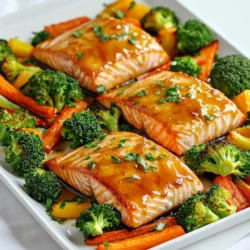 Für dieses leckere Gericht brauchen Sie folgende Zutaten: - 4 Lachsfilets (je 170 g) - 3 Esslöffel reiner Ahornsirup - 2 Esslöffel Sojasauce (oder Tamari für glutenfrei) - 1 Esslöffel Dijon-Senf - 2 Esslöffel Olivenöl - 2 Tassen Brokkoliröschen - 1 Tasse Babykarotten - 1 rote Paprika, in Streifen geschnitten - 1 Teelöffel Knoblauchpulver - Salz und Pfeffer nach Geschmack - Frische Petersilie, gehackt (zum Garnieren) Frisches Gemüse bringt viele Vorteile. Es enthält wichtige Vitamine und Mineralien. Brokkoli stärkt das Immunsystem. Karotten fördern die Gesundheit der Augen. Paprika hat viel Vitamin C. All diese Nährstoffe helfen Ihnen, gesund zu bleiben. Zudem schmeckt frisches Gemüse besser. Es hat mehr Aroma und Biss. Wenn Sie frisches Gemüse wählen, stärken Sie auch die Umwelt. Saisonale Produkte sind oft nachhaltiger. Wählen Sie frische Lachsfilets für das beste Ergebnis. Achten Sie auf die Farbe. Sie sollte leuchtend orange sein. Der Fisch darf nicht fischig riechen. Frischer Lachs hat einen milden Geruch. Fragen Sie beim Fischhändler nach der Herkunft. Wild gefangener Lachs hat oft mehr Geschmack. Wenn Sie gefrorenen Lachs nehmen, lassen Sie ihn langsam im Kühlschrank auftauen. So bleibt die Textur erhalten. Heizen Sie Ihren Ofen auf 200 °C vor. Legen Sie ein großes Backblech mit Backpapier aus. Das macht die Reinigung leicht und spart Zeit. Messen Sie alle Zutaten ab, bevor Sie beginnen. So haben Sie alles zur Hand und es geht schneller. Nehmen Sie eine kleine Schüssel. Geben Sie 3 Esslöffel reinen Ahornsirup, 2 Esslöffel Sojasauce, 1 Esslöffel Dijon-Senf und 2 Esslöffel Olivenöl hinein. Rühren Sie die Mischung kräftig um. Achten Sie darauf, dass alles gut vermischt ist. Diese Glasur gibt dem Lachs und Gemüse einen tollen Geschmack. Legen Sie die Lachsfilets auf eine Seite des Backblechs. Würzen Sie sie mit Salz, Pfeffer und 1 Teelöffel Knoblauchpulver. Gießen Sie die Hälfte der Glasur über die Lachsfilets. Auf die andere Seite des Blechs legen Sie die Brokkoliröschen, Babykarotten und die roten Paprikastreifen. Träufeln Sie etwas Olivenöl darüber und würzen Sie mit Salz und Pfeffer. Stellen Sie das Backblech in den Ofen. Rösten Sie alles für etwa 15-18 Minuten. Der Lachs sollte durch und zart sein. Die Gemüse sollten knackig bleiben. In den letzten 5 Minuten bestreichen Sie die Filets mit der restlichen Glasur. Danach nehmen Sie das Blech aus dem Ofen. Lassen Sie alles einige Minuten ruhen. Garnieren Sie mit frischer Petersilie vor dem Servieren. Die Garzeit für Lachs hängt von der Dicke der Filets ab. Bei 200 °C dauert das Backen etwa 15 bis 18 Minuten. Der Lachs ist fertig, wenn er sich leicht mit einer Gabel zerteilen lässt. Verwende ein Fleischthermometer, um sicherzustellen, dass die Innentemperatur 63 °C erreicht hat. So bleibt dein Lachs saftig und zart. Die Glasur für den Lachs ist einfach anzupassen. Du kannst Honig anstelle von Ahornsirup verwenden. Für eine schärfere Note füge etwas Sriracha oder Chipotle hinzu. Willst du es fruchtig? Probiere Orangensaft oder Limettensaft aus. Diese Variationen geben deinem Gericht einen neuen Geschmack. Kräuter und Gewürze bringen mehr Aroma. Frischer Dill oder Thymian passen gut zu Lachs. Für ein asiatisches Flair verwendest du Sesamöl und frischen Ingwer. Mische auch Paprikapulver oder Kreuzkümmel in dein Gemüse für mehr Tiefe. Diese einfachen Tipps helfen dir, dein Gericht zu verbessern und neue Geschmäcker zu entdecken. {{image_4}} Wenn Sie kein Fan von Lachs sind, gibt es viele Alternativen. Sie können forelle, kabeljau oder sogar makrele verwenden. Diese Fische haben einen milden Geschmack. Sie lassen sich gut mit der Ahornsirup-Glasur kombinieren. Achten Sie darauf, die Garzeit je nach Fisch anzupassen. Dünnere Filets garen schneller als dickere. Für eine vegetarische Option empfehle ich Tofu. Wählen Sie festen Tofu für die beste Textur. Schneiden Sie ihn in dicke Scheiben. Marinieren Sie ihn mit der gleichen Glasur wie den Lachs. Legen Sie den Tofu auf das Backblech neben das Gemüse. So erhält er einen leckeren Geschmack und bleibt schön saftig. Das Gemüse ist der Schlüssel zu diesem Gericht. Sie können saisonale Sorten wählen, um mehr Geschmack zu erzielen. Im Frühling eignen sich Spargel und Zucchini gut. Im Sommer probieren Sie bunte Paprika und Zucchini. Im Herbst sind Kürbis und Rosenkohl großartig. Im Winter können Sie Wurzelgemüse wie Süßkartoffeln oder Rüben verwenden. Die Vielfalt macht das Gericht spannend und gesund. Lagern Sie die Reste in einem luftdichten Behälter. Stellen Sie sicher, dass der Lachs und das Gemüse abgekühlt sind. Teilen Sie die Portionen auf, um die Lagerung zu erleichtern. Verwenden Sie kleine Behälter für Einzelportionen. So bleibt alles frisch und lecker. Erwärmen Sie die Reste im Ofen für beste Ergebnisse. Stellen Sie den Ofen auf 175 °C ein. Legen Sie den Lachs und das Gemüse auf ein Backblech. Decken Sie es mit Aluminiumfolie ab, um ein Austrocknen zu verhindern. Erwärmen Sie alles etwa 10 bis 15 Minuten. Prüfen Sie die Temperatur, um sicherzustellen, dass alles heiß ist. Das Gericht bleibt im Kühlschrank bis zu drei Tage haltbar. Achten Sie darauf, es richtig zu lagern. Nach drei Tagen kann der Lachs an Geschmack verlieren. Überprüfen Sie vor dem Essen immer den Geruch und das Aussehen. Wenn etwas seltsam aussieht, werfen Sie es weg. Das Kochen von Lachs im Ofen dauert etwa 15 bis 18 Minuten. Die genaue Zeit hängt von der Dicke der Filets ab. Ich empfehle, den Lachs bei 200 °C zu backen. Wenn der Lachs leicht mit einer Gabel zerfällt, ist er fertig. Ja, du kannst gefrorenen Lachs verwenden. Achte darauf, ihn vorher vollständig aufzutauen. Der beste Weg ist, den Lachs über Nacht im Kühlschrank auftauen zu lassen. So bleibt er saftig und zart. Zu diesem Gericht passen viele Beilagen. Ich empfehle Reis oder Quinoa für eine sättigende Option. Auch ein frischer Salat bringt Farbe und Geschmack. Geröstetes Brot ist eine leckere Ergänzung. Ja, dieses Rezept kann glutenfrei sein. Verwende einfach Tamari anstelle von Sojasauce. Achte darauf, dass alle anderen Zutaten auch glutenfrei sind. So kannst du das Gericht sicher genießen. Wir haben die besten Zutaten für dein Gericht besprochen. Frisches Gemüse und hochwertige Lachsfilets machen einen großen Unterschied. Die Schritt-für-Schritt-Anleitung hilft, alles perfekt zuzubereiten. Achte auf die Garzeit und spiele mit verschiedenen Gewürzen. Denk an die Variationen und bewahre Reste richtig auf. So bleibt das Gericht frisch. Koche mit Freude und experimentiere mit neuen Ideen. Du kannst viel Spaß dabei haben!