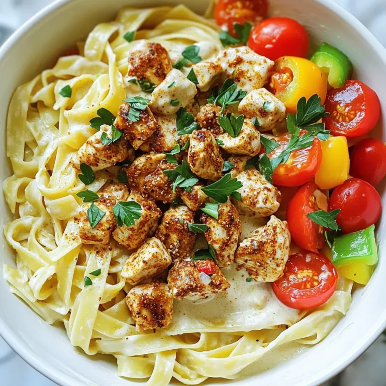 - 2 Hähnchenbrustfilets ohne Haut und Knochen, gewürfelt - 2 Esslöffel Cajun-Gewürzmischung - 1 Tasse Schlagsahne - 227 Gramm Fettuccine oder Penne-Pasta - 1 mittelgroße Zwiebel, gehackt - 3 Knoblauchzehen, fein gehackt - 1 Paprika (jede Farbe), gewürfelt - 1 Tasse Kirschtomaten, halbiert - Frische Petersilie, gehackt (zur Garnitur) - 4 Tassen Hühnerbrühe - 1 Tasse geriebener Parmesan-Käse - 2 Esslöffel Olivenöl - Salz und Pfeffer nach Geschmack In diesem Rezept brauchst du frische und einfache Zutaten. Die Hähnchenbrust gibt dem Gericht viel Geschmack. Die Cajun-Gewürzmischung sorgt für eine tolle Würze. Du kannst jede Pasta verwenden, die du magst, aber Fettuccine oder Penne sind perfekt. Das Gemüse bringt Farbe und Frische. Zwiebeln, Knoblauch und Paprika machen alles schmackhaft. Kirschtomaten fügen eine süße Note hinzu. Petersilie ist eine schöne Garnitur, die das Gericht lebendig macht. Die Hühnerbrühe sorgt dafür, dass die Pasta weich wird. Die Schlagsahne und der Parmesan machen die Sauce cremig. Ein bisschen Olivenöl hilft, alles zusammenzubringen. Achte beim Kochen auf Salz und Pfeffer, um alles perfekt abzustimmen. Zuerst nehmen wir zwei gewürfelte Hähnchenbrustfilets. Diese bestreuen wir mit der Cajun-Gewürzmischung. Achte darauf, dass das Hähnchen gut bedeckt ist. In einem großen Topf erhitzen wir zwei Esslöffel Olivenöl bei mittlerer Hitze. Füge das gewürzte Hähnchen hinzu und brate es für etwa fünf bis sieben Minuten an. Das Hähnchen sollte schön gebräunt und durchgegart sein. Danach nimm das Hähnchen aus dem Topf und stelle es beiseite. Im selben Topf geben wir nun eine gehackte Zwiebel und drei fein gehackte Knoblauchzehen hinzu. Brate sie für drei bis vier Minuten an. Das Gemüse sollte weich werden und gut duften. Jetzt fügen wir eine gewürfelte Paprika und eine Tasse halbierte Kirschtomaten dazu. Rühre alles um und lasse die Mischung zwei Minuten weiterkochen, bis die Tomaten anfangen zu zerfallen. Gieße vier Tassen Hühnerbrühe in den Topf und bringe sie zum Kochen. Sobald die Brühe kocht, fügst du 227 Gramm Fettuccine oder Penne-Pasta hinzu. Koche die Pasta gemäß den Anweisungen auf der Packung, bis sie al dente ist. Reduziere dann die Hitze und gib das angebratene Hähnchen zurück in den Topf. Jetzt kommt eine Tasse Schlagsahne und eine Tasse geriebener Parmesan-Käse dazu. Rühre alles gut um, bis der Käse schmilzt und die Sauce cremig wird. Schmecke das Gericht mit Salz und Pfeffer ab. Wenn die Sauce zu dick ist, füge mehr Hühnerbrühe hinzu, bis du die gewünschte Konsistenz erreichst. Lass die Pasta einige Minuten ruhen, damit die Sauce etwas dicker wird. Um die Sauce perfekt zu machen, passe die Dicke an. Wenn die Sauce zu dick ist, füge etwas mehr Hühnerbrühe hinzu. So bleibt sie cremig und flüssig. Lass die Sauce nach dem Kochen etwas ruhen. Diese Ruhezeit hilft, die Sauce dicker zu machen. Um den Geschmack zu steigern, kannst du Kümmel oder Paprikapulver hinzufügen. Diese Gewürze bringen eine neue Dimension in das Gericht. Frische Kräuter sind auch eine tolle Idee. Sie geben dem Essen eine aromatische Note und machen es noch bunter. Präsentiere die Pasta in einer großen Schüssel. Garniere sie mit frischem Parmesan für einen tollen Look. Du kannst auch frische Petersilie oben drauflegen. Diese Farben machen das Gericht lebendig. Kombiniere die Pasta mit Knoblauchbrot für eine vollwertige Mahlzeit. So wird dein Essen ein echter Hit! {{image_4}} Für eine vegetarische Variante tauschen Sie das Hähnchen gegen Tofu oder Kichererbsen. Tofu nimmt die Gewürze gut auf. Würfeln Sie den Tofu und braten Sie ihn an. Kichererbsen sind eine tolle Proteinquelle. Diese können Sie direkt in die Sauce geben. Beide Optionen machen das Gericht lecker und sättigend. Möchten Sie es schärfer? Verwenden Sie scharfe Paprika oder fügen Sie zusätzlichen Cayennepfeffer hinzu. Scharfe Paprika bringt Farbe und Wärme. Cayennepfeffer gibt der Sauce einen Kick. Beginnen Sie mit einer kleinen Menge. So können Sie die Schärfe nach Ihrem Geschmack anpassen. Diese Version ist perfekt für Liebhaber von würziger Küche. Für eine glutenfreie Variante tauschen Sie die Pasta gegen glutenfreie Alternativen. Viele Marken bieten leckere glutenfreie Fettuccine oder Penne an. Diese Pasta kocht ähnlich wie die traditionelle. Achten Sie darauf, die Kochzeit zu überprüfen. So stellen Sie sicher, dass sie perfekt al dente wird. Diese Option ist ideal für Menschen mit Glutenunverträglichkeit. Cremige Cajun-Hühnchen-Pasta bleibt frisch für mindestens 3-4 Tage. Lagern Sie die Reste in einem luftdichten Behälter. So bleibt der Geschmack gut erhalten. Wenn Sie mehr für später haben möchten, frieren Sie die Pasta in Portionsgrößen ein. Sie hält bis zu 3 Monate im Gefrierfach. Denken Sie daran, die Portionen gut zu verpacken, damit sie nicht austrocknen. Um die Pasta wieder heiß zu machen, erwärmen Sie sie auf niedriger Stufe im Topf oder in der Mikrowelle. Fügen Sie etwas Hühnerbrühe hinzu, wenn die Sauce zu dick ist. So bleibt alles schön cremig und lecker! Die gesamte Zeit für die Zubereitung beträgt nur 30 Minuten. Die Vorbereitungszeit ist 10 Minuten lang. In dieser Zeit würfeln Sie das Hähnchen und schneiden das Gemüse. Die Garzeit für die Pasta und das Hähnchen dauert etwa 20 Minuten. So haben Sie schnell ein leckeres Gericht auf dem Tisch. Ja, Sie können das Rezept im Voraus zubereiten. Kochen Sie die Pasta und die Sauce, wie im Rezept beschrieben. Lassen Sie es dann abkühlen und lagern Sie es in einem luftdichten Behälter. Im Kühlschrank bleibt es 3-4 Tage frisch. Wenn Sie bereit sind, es zu essen, können Sie es einfach aufwärmen. Es gibt viele tolle Beilagen, die gut dazu passen. Hier sind einige Vorschläge: - Ein frischer grüner Salat mit einem leichten Dressing. - Knoblauchbrot, um die cremige Sauce aufzutunken. - Gegrilltes Gemüse, das farbenfroh und gesund ist. Diese Beilagen ergänzen Ihr Gericht perfekt und machen das Essen noch besser. Das Rezept für Cajun-Hähnchen-Pasta bietet einfache Schritte und frische Zutaten. Wir haben Hähnchen, Gemüse und würzige Saucen kombiniert. Du kannst die Sauce anpassen und Variationen ausprobieren, um den Geschmack zu verändern. Denke daran, die Reste richtig zu lagern. Egal, ob beim Abendessen oder als Meal Prep, dieses Gericht ist vielseitig. Mit etwas Kreativität kann man es jedem Geschmack anpassen. Nutze die Tipps und genieße dein leckeres Gericht!