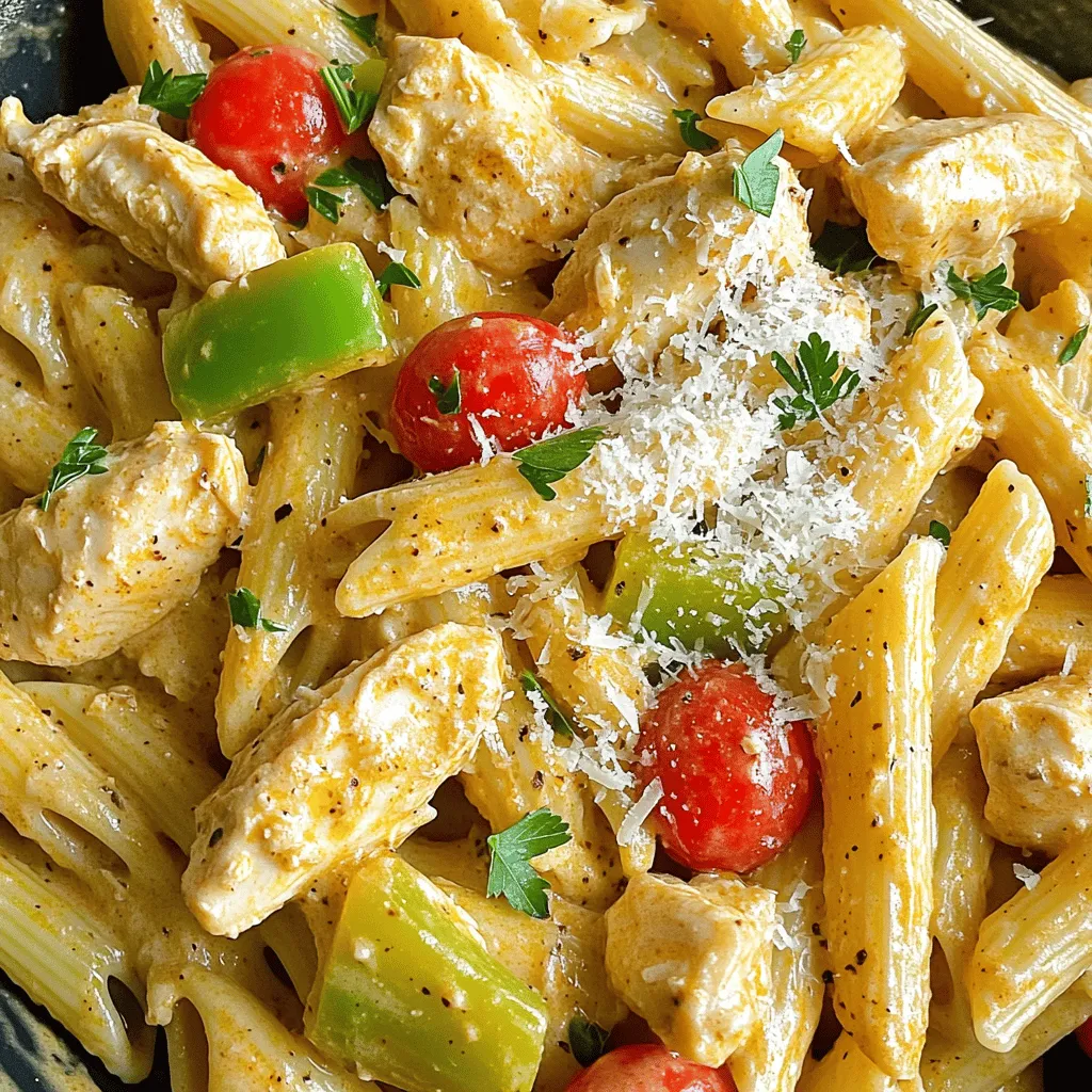 Für die Cajun-Hühnchen-Pasta brauchst du einige wichtige Zutaten. Hier ist die Liste: - 450g Hähnchenbrust, in mundgerechte Stücke geschnitten - 225g Penne-Nudeln - 1 mittlere Zwiebel, gewürfelt - 3 Knoblauchzehen, fein gehackt - 240ml Hühnerbrühe - 240ml Schlagsahne - 150g Paprika (rot und grün), in Streifen geschnitten - 100g Cherrytomaten, halbiert - 100g geriebener Parmesan - Frische Petersilie, gehackt (zum Garnieren) Diese Zutaten sind die Basis für ein leckeres Gericht. Das Hähnchen gibt dir viel Protein und die Pasta sorgt für eine schöne Füllung. Die richtigen Gewürze machen das Gericht besonders. Hier sind die wichtigen Aromen: - 1 Esslöffel Cajun-Gewürzmischung - Salz und Pfeffer nach Geschmack Die Cajun-Gewürzmischung bringt Wärme und einen tollen Geschmack. Salz und Pfeffer helfen, die Aromen abzurunden. Du kannst das Rezept leicht anpassen, um es deinen Vorlieben anzupassen. Hier sind einige Ideen: - Verwende Hähnchenschenkel statt Brust für mehr Geschmack. - Füge Gemüse wie Zucchini oder Spinat hinzu für mehr Nährstoffe. - Probiere verschiedene Käsesorten, wie Gouda oder Mozzarella. Diese Variationen geben dir die Freiheit, kreativ zu sein. So wird jedes Mal ein neues Gericht daraus. Beginne mit einem Slow Cooker. Füge die gewürfelte Hähnchenbrust hinzu. Gib die Zwiebel und den Knoblauch dazu. Gieße die Hühnerbrühe und die Schlagsahne hinein. Streue die Cajun-Gewürzmischung über die Mischung. Rühre alles gut um. Das Hähnchen sollte gleichmäßig beschichtet sein. Jetzt kommen die geschnittenen Paprika und Cherrytomaten dazu. Hebe sie vorsichtig unter. Schmecke mit Salz und Pfeffer ab. Decke den Slow Cooker ab. Stelle die Hitze auf niedrig für 4-5 Stunden oder hoch für 2-3 Stunden. Das Hähnchen ist fertig, wenn es zart ist. Kochen die Penne-Nudeln etwa 30 Minuten vor dem Servieren. Befolge die Packungsanweisung für die Kochzeit. Achte darauf, die Nudeln al dente zu kochen. Das bedeutet, sie sollten fest, aber nicht hart sein. Danach lasse sie gut abtropfen. Stelle die gekochten Nudeln beiseite, bis die Hähnchenmischung fertig ist. So kannst du die Nudeln frisch halten. Wenn das Hähnchen fertig ist, rühre die gekochten Nudeln in die Mischung. Füge den geriebenen Parmesan hinzu. Rühre gut um, bis der Käse schmilzt und die Sauce cremig wird. Probier die Mischung und passe die Gewürze nach deinem Geschmack an. Serviere die Pasta heiß. Garniere sie mit frischer, gehackter Petersilie. Das macht das Gericht noch schöner und frischer. Um die Aromen dieser Cajun-Hühnchen-Pasta zu verbessern, füge frische Kräuter hinzu. Ein wenig Thymian oder Oregano bringt neue Tiefe. Du kannst auch einen Spritzer Zitronensaft für Frische verwenden. Dies hilft, die cremige Sauce zu beleben und gibt einen tollen Kontrast. Bereite die Zutaten am Vorabend vor. Schneide das Hähnchen, die Zwiebeln und den Knoblauch. Lege alles in einen Behälter. So sparst du Zeit am Kochtag. Du kannst auch die Nudeln vorkochen. Das macht das gesamte Kochen schneller und einfacher. Ein häufiger Fehler ist, die Pasta zu früh hinzuzufügen. Achte darauf, die Nudeln erst 30 Minuten vor dem Servieren zu kochen. So bleiben sie al dente. Ein weiterer Fehler ist, nicht genug Gewürze zu verwenden. Taste die Sauce vor dem Servieren ab und passe die Gewürze an. {{image_4}} Wenn du eine vegetarische oder vegane Version machen möchtest, gibt es tolle Optionen. Du kannst das Hähnchen durch Tofu oder Kichererbsen ersetzen. Beide sind proteinreich und nehmen die Aromen gut auf. Verwende statt Hühnerbrühe Gemüsebrühe für mehr Geschmack. Schlagsahne kann durch Kokosmilch oder pflanzliche Sahne ersetzt werden, um eine cremige Konsistenz zu erreichen. Diese Alternativen machen das Gericht lecker und gesund. Für einen noch höheren Proteingehalt kannst du zusätzlich Garnelen oder Linsen hinzufügen. Garnelen passen gut zum Cajun-Geschmack. Sie kochen schnell und sind leicht. Linsen sind eine hervorragende pflanzliche Proteinquelle und machen die Sauce reichhaltig. Erhitze die Linsen einfach zusammen mit der Hühnermischung im Slow Cooker. So bekommst du eine vollwertige Mahlzeit. Pasta muss nicht immer Penne sein. Du kannst auch Fusilli oder Farfalle verwenden. Diese Formen halten die Sauce gut fest. Wenn du eine glutenfreie Diät befolgst, probiere Buchweizen- oder Linsennudeln. Diese sind nahrhaft und köstlich. Experimentiere mit verschiedenen Pastaarten, um dein Lieblingsgericht zu finden. So bleibt das Rezept frisch und spannend! Um die Reste deiner cremigen Cajun-Hühnchen-Pasta gut aufzubewahren, benutze einen luftdichten Behälter. Lass die Pasta zuerst auf Raumtemperatur abkühlen. Danach kannst du sie in den Kühlschrank stellen. So bleiben die Aromen frisch. Reste halten sich etwa drei bis vier Tage im Kühlschrank. Denke daran, sie vor dem Servieren gut durchzuwärmen. Wenn du mehr Reste hast, friere die Pasta ein. Teile die Portionen in luftdichte Behälter oder Gefrierbeutel auf. Vergiss nicht, das Datum darauf zu schreiben. So weißt du, wann du sie eingefroren hast. Die Pasta bleibt bis zu drei Monate im Gefrierschrank haltbar. Zum Auftauen, lege die Behälter einfach in den Kühlschrank für einige Stunden oder über Nacht. Um die Cajun-Hühnchen-Pasta in der Mikrowelle aufzuwärmen, gib eine Portion in eine mikrowellengeeignete Schüssel. Füge einen Esslöffel Hühnerbrühe oder etwas Sahne hinzu. Dadurch bleibt die Pasta cremig. Decke die Schüssel mit einem mikrowellengeeigneten Deckel oder einem feuchten Papierhandtuch ab. Erhitze sie dann in kurzen Intervallen, bis sie heiß ist. Rühre zwischendurch um, um eine gleichmäßige Erwärmung zu erreichen. Du kannst die Cajun-Hühnchen-Pasta bis zu vier Tage im Kühlschrank aufbewahren. Stelle sicher, dass du die Pasta in einem luftdichten Behälter lagerst. So bleibt sie frisch und lecker. Wenn du die Pasta länger aufbewahren möchtest, friere sie ein. So bleibt der Geschmack bis zu drei Monate erhalten. Ja, du kannst die Gewürzmischung nach deinem Geschmack anpassen. Wenn du es schärfer magst, füge mehr Cajun-Gewürz hinzu. Du kannst auch andere Gewürze wie Paprika oder Kreuzkümmel probieren. Wähle die Gewürze, die dir gefallen. Experimentiere, um die perfekte Mischung für dich zu finden. Ja, du kannst dieses Rezept auch im Instant Pot zubereiten. Gieße die Zutaten in den Topf und koche sie auf hoher Stufe für etwa 10 Minuten. Lass den Druck dann natürlich ab. Die Nudeln kannst du separat kochen und dann dazugeben. So hast du ein schnelles und einfaches Gericht. Cajun-Hühnchen-Pasta ist einfach und köstlich. Wir haben die Zutaten und Zubereitung besprochen. Du kannst mit Gewürzen und Variationen kreativ werden. Tipps helfen dir, Fehler zu vermeiden und Gerichte vorzubereiten. Denke daran, Reste richtig zu lagern, damit du sie später genießen kannst. Diese Pasta eignet sich auch für den Instant Pot. Experimentiere mit Aromen und genieße dein Gericht immer wieder neu. Viel Spaß beim Kochen!