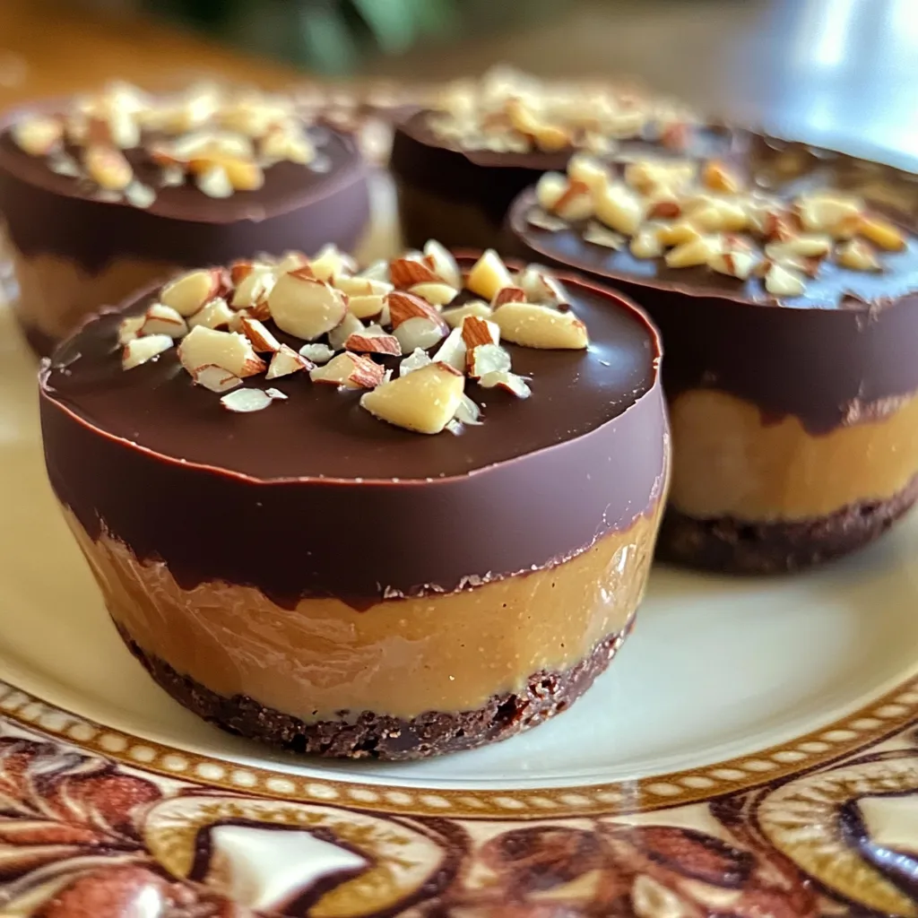 Für die No-Bake Chocolate Almond Butter Cups brauchst du folgende Zutaten: - 1 Tasse Mandelbutter - 1/2 Tasse Kokosöl, geschmolzen - 1/4 Tasse Kakaopulver - 1/4 Tasse Ahornsirup oder Honig - 1 Teelöffel reiner Vanilleextrakt - 1/4 Teelöffel Meersalz - 1/2 Tasse Zartbitter-Schokoladenstückchen Jede Zutat hat ihre eigene Rolle. Die Mandelbutter sorgt für die cremige Basis. Das Kokosöl macht die Cups weich. Kakaopulver gibt den Schokoladengeschmack. Ahornsirup oder Honig süßen die Mischung. Vanilleextrakt bringt ein feines Aroma. Meersalz hebt den Geschmack hervor. Zartbitter-Schokoladenstückchen geben den letzten Schliff. Gehackte Mandeln sind ein tolles Topping. Sie geben den Cups Knusprigkeit. Streue sie einfach auf die geschmolzene Schokolade. Du kannst auch andere Nüsse verwenden, wenn du magst. Wenn du Allergien hast, gibt es Alternativen. Verwende Erdnussbutter anstelle von Mandelbutter. Du kannst auch Sonnenblumenbutter nehmen. Diese Optionen sind lecker und sicher. Achte darauf, dass die anderen Zutaten auch allergiefrei sind. So kannst du diese Leckerei ohne Sorgen genießen. Zuerst brauchst du eine große Rührschüssel. Gib 1 Tasse Mandelbutter hinein. Füge 1/2 Tasse geschmolzenes Kokosöl und 1/4 Tasse Kakaopulver hinzu. Dann kommen 1/4 Tasse Ahornsirup oder Honig, 1 Teelöffel Vanilleextrakt und 1/4 Teelöffel Meersalz dazu. Rühre alles gut um, bis die Mischung glatt ist. Das ist die Basis deiner Cups. Nimm ein Muffinblech und lege es mit Papierförmchen aus. Du kannst Standard- oder Mini-Größen wählen. Ich liebe die Mini-Versionen, sie sind perfekt zum Naschen. Achte darauf, dass die Förmchen gut sitzen, damit die Mischung nicht ausläuft. Nimm einen Esslöffel und fülle jedes Förmchen mit etwa 2 Esslöffeln der Mandelbuttermischung. Drücke die Mischung leicht mit dem Rücken des Löffels an. Das sorgt dafür, dass sie gut zusammenhält. Stelle das Muffinblech für 15-20 Minuten in das Gefrierfach. In dieser Zeit wird die Mandelbutterschicht fest. Jetzt schmelze 1/2 Tasse Zartbitter-Schokoladenstückchen in der Mikrowelle. Mach das in 30-Sekunden-Intervallen und rühre zwischendurch gut um. Wenn die Schokolade glatt ist, nimm das Muffinblech aus dem Gefrierfach. Gieße die geschmolzene Schokolade über die Mandelbutterschicht. Fülle die Förmchen bis obenhin. Wenn du möchtest, streue ein paar gehackte Mandeln oben drauf. Das gibt einen tollen Crunch. Stelle das Muffinblech zurück ins Gefrierfach und lasse die Cups für weitere 30 Minuten ruhen. Wenn die Schokolade fest ist, kannst du die Cups aus dem Gefrierfach nehmen und die Papierförmchen vorsichtig abziehen. Jetzt sind deine No-Bake Chocolate Almond Butter Cups bereit zum Genießen! Um Schokolade perfekt zu schmelzen, benutze die Mikrowelle. Sie ist einfach und schnell. Erhitze die Schokolade in einer mikrowellenfesten Schüssel. Mach das in 30-Sekunden-Intervallen. Rühre nach jeder Runde gut um. So bleibt die Schokolade gleichmäßig warm. Achte darauf, dass kein Wasser in die Schokolade kommt. Wasser kann die Schokolade klumpig machen. Die Konsistenz der Mandelbutter ist wichtig. Verwende frisch gerührte Mandelbutter für die beste Textur. Wenn sie zu dick ist, füge ein wenig geschmolzenes Kokosöl hinzu. So wird sie cremiger und lässt sich besser verteilen. Du kannst auch die Mandelbutter leicht erwärmen, um sie weicher zu machen. Achte darauf, sie nicht zu überhitzen. Die Präsentation macht viel aus. Stelle die Cups auf einen schönen Teller oder einen Tortenständer. Du kannst sie mit etwas geschmolzener Schokolade verzieren. Das sieht toll aus und schmeckt besser. Streue auch gehackte Mandeln darauf. Das gibt eine schöne Textur. Denk daran, die Cups vor dem Servieren gut zu kühlen. So bleiben sie frisch und fest. {{image_4}} Ich liebe es, mit verschiedenen Geschmäckern zu experimentieren. Eine tolle Idee ist, Karamell oder Erdnussbutter hinzuzufügen. Diese Zutaten bringen eine süße Note in die Cups. Um Karamell zu verwenden, füge einfach ein bisschen in die Mandelbuttermischung. Für Erdnussbutter nimm die gleiche Menge wie die Mandelbutter. Mische sie gut, um eine cremige Textur zu erhalten. Das gibt deinen Cups eine neue, leckere Dimension. Möchtest du deinen Cups etwas mehr Pepp geben? Denk an Kokosraspeln oder sogar Chilipulver. Kokosraspeln verleihen einen tropischen Geschmack. Streue sie einfach in die Mandelbuttermischung oder oben auf die Schokolade. Wenn du Chilipulver hinzufügen möchtest, sei vorsichtig. Eine Prise reicht aus, um eine angenehme Schärfe zu bringen. So bekommst du einen spannenden Twist, der überrascht und begeistert. Für eine vegane Option kannst du Honig durch Agavensirup ersetzen. Dieser Sirup hat einen ähnlichen Geschmack und eine süße Note. Auch der Ahornsirup ist eine großartige Wahl. Du kannst ihn im gleichen Verhältnis wie Honig verwenden. So bleiben die Cups vegan und gesund. Probiere es aus und entdecke die Vielfalt der Möglichkeiten! Die Lagerung dieser No-Bake Chocolate Almond Butter Cups ist einfach. Du solltest sie kühl und dunkel aufbewahren. Der beste Ort ist dein Kühlschrank. So bleibt die Schokolade fest und die Cups frisch. Achte darauf, sie in einem luftdichten Behälter zu lagern. So vermeidest du, dass sie Gerüche aufnehmen oder austrocknen. Du kannst die Cups auch im Gefrierfach aufbewahren. Das ist ideal, wenn du sie länger lagern willst. Im Gefrierfach bleiben sie bis zu drei Monate gut. Wenn du sie im Kühlschrank aufbewahrst, sollten sie innerhalb von zwei Wochen gegessen werden. Denke daran, sie vor dem Essen etwa 10 Minuten bei Raumtemperatur stehen zu lassen. So werden sie weicher und leckerer. Die Haltbarkeit hängt von der Lagerung ab. Wenn die Cups im Kühlschrank sind, sind sie etwa 14 Tage genießbar. Achte auf Veränderungen im Aussehen oder Geruch. Wenn die Schokolade weißlich wird oder einen seltsamen Geruch hat, ist es Zeit, sie wegzuwerfen. Bei der Lagerung im Gefrierfach ist die Schokolade länger haltbar, behalte aber auch hier die Anzeichen im Auge. No-Bake Chocolate Almond Butter Cups halten gut, wenn du sie richtig lagerst. Im Gefrierfach bleiben sie bis zu drei Monate frisch. Im Kühlschrank sind sie etwa eine Woche genießbar. Achte darauf, sie in einem luftdichten Behälter aufzubewahren. So vermeidest du Gefrierbrand und sie bleiben lecker. Ja, du kannst diese Cups im Voraus zubereiten. Sie sind perfekt für Partys oder Snacks. Bereite sie einfach einige Stunden oder sogar einen Tag vorher vor. Lass sie im Gefrierfach fest werden. Wenn du bereit bist, nimm sie einfach heraus und genieße sie. Sie sind ein schnelles Dessert, das du ganz einfach planen kannst. Die Süße kannst du nach deinem Geschmack anpassen. Du kannst die Menge an Ahornsirup oder Honig verringern, um es weniger süß zu machen. Alternativ kannst du auch Stevia oder Erythrit verwenden. Diese sind kalorienarm und süßen gut. Experimentiere mit der Süße, bis du die perfekte Balance findest. In diesem Artikel haben wir die Zutaten, die Zubereitung und Variationen von No-Bake Chocolate Almond Butter Cups besprochen. Sie sind einfach zuzubereiten und bieten viele Möglichkeiten für jeden Geschmack. Achten Sie beim Schmelzen der Schokolade auf die richtige Technik. Lagern Sie die Cups gut, damit sie frisch bleiben. Experimentieren Sie mit verschiedenen Aromen. Diese Leckereien sind nicht nur lecker, sondern auch anpassbar. Probieren Sie sie aus und finden Sie Ihre Lieblingsversion. Genießen Sie jeden Bissen!