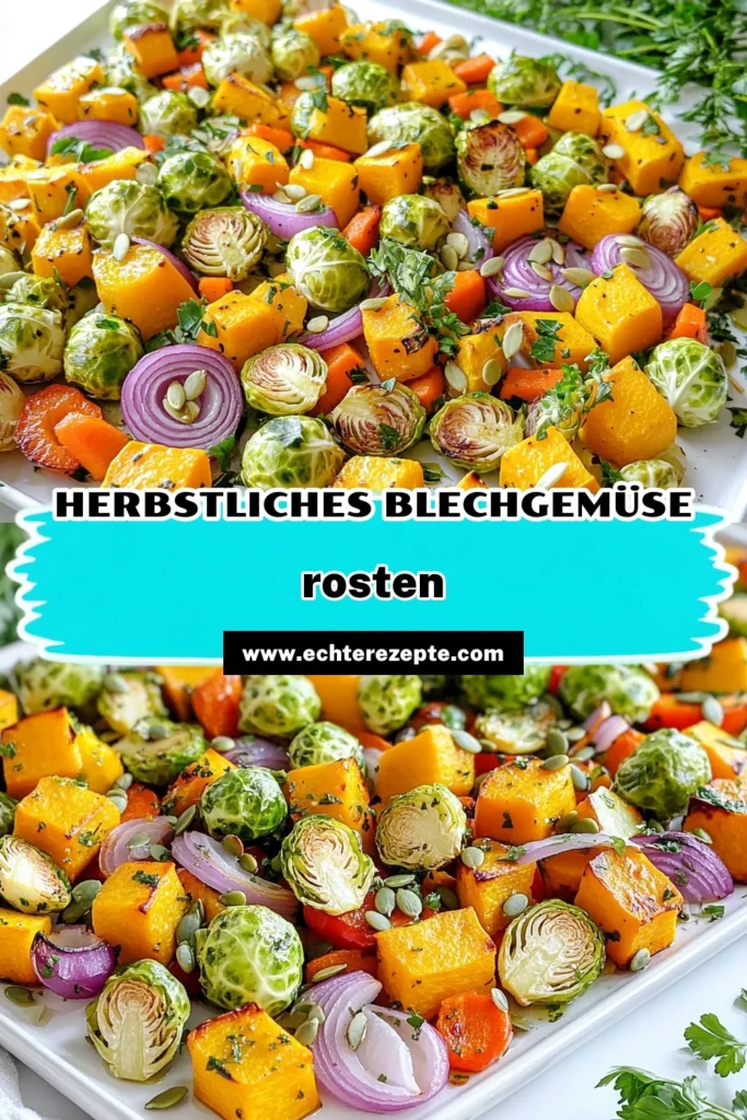 Entdecken Sie die köstlichen Aromen von blechgeröstetem Herbstgemüse! Dieses einfache Rezept kombiniert Kürbis, Rosenkohl, Karotten und Paprika für ein herzhaftes, gesundes Gericht, perfekt für die kühleren Monate. Genießen Sie die rustikalen Gewürze und die knusprige Textur – eine wahre Gaumenfreude! Klicken Sie durch, um die vollständige Anleitung zu erfahren und Ihr nächstes Herbstgericht zu zaubern. #Herbstgemüse #GesundeRezepte #Vegetarisch #Ofengerichte