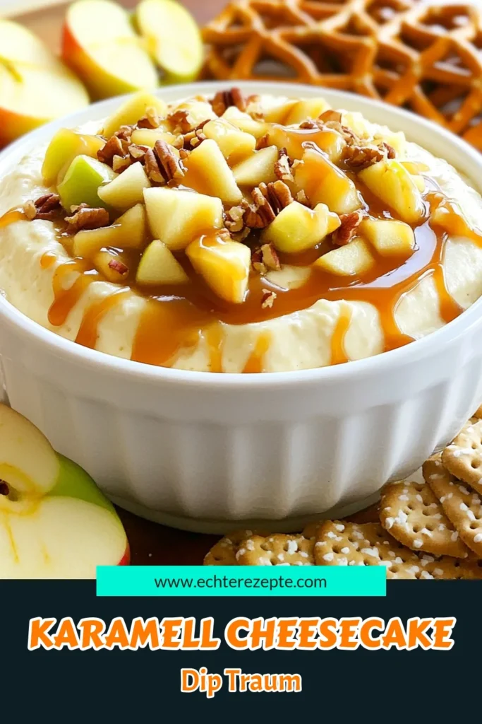Verwandle deine nächsten Snacks mit diesem unwiderstehlichen Karamell-Apfel-Cheesecake-Dip! Diese einfache und köstliche Rezeptur kombiniert cremigen Frischkäse mit frischen Äpfeln und süßer Karamellsauce. Perfekt zum Dippen mit geschnittenen Äpfeln oder Graham-Crackern. Klicke jetzt und entdecke, wie du in nur 15 Minuten einen leckeren Dip zaubern kannst! #KaramellApfelCheesecakeDip #Dessertrezepte #Snacks #EinfacheRezepte
