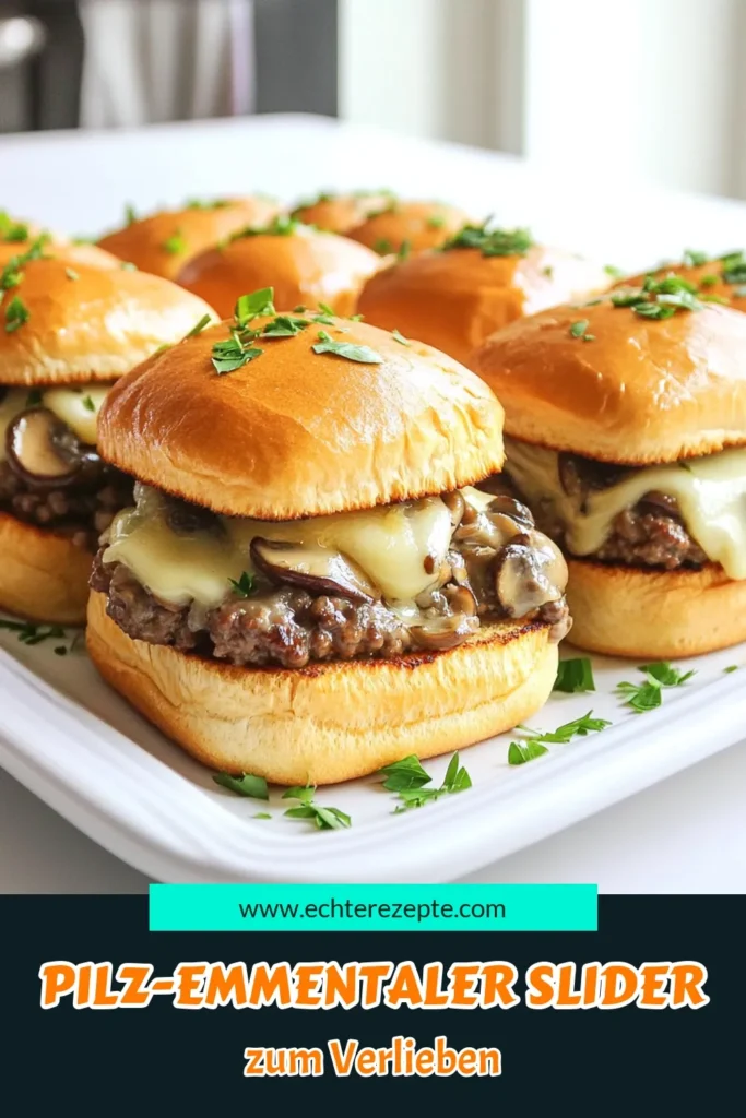 Verwandele deine nächste Feier mit diesen köstlichen herzhaften Pilz- und Emmentaler-Slidern! Dieses einfache Rezept mit zartem Rinderhackfleisch oder pflanzenbasiertem Hack, frischen Cremini-Pilzen und schmelzendem Emmentaler Käse ist perfekt für jeden Anlass. Bereite diese leckeren Slider in nur 30 Minuten zu und beeindrucke deine Gäste! Klicke jetzt, um das volle Rezept zu entdecken! #SliderRezept #KäseLiebhaber #PilzGenuss #Fingerfood