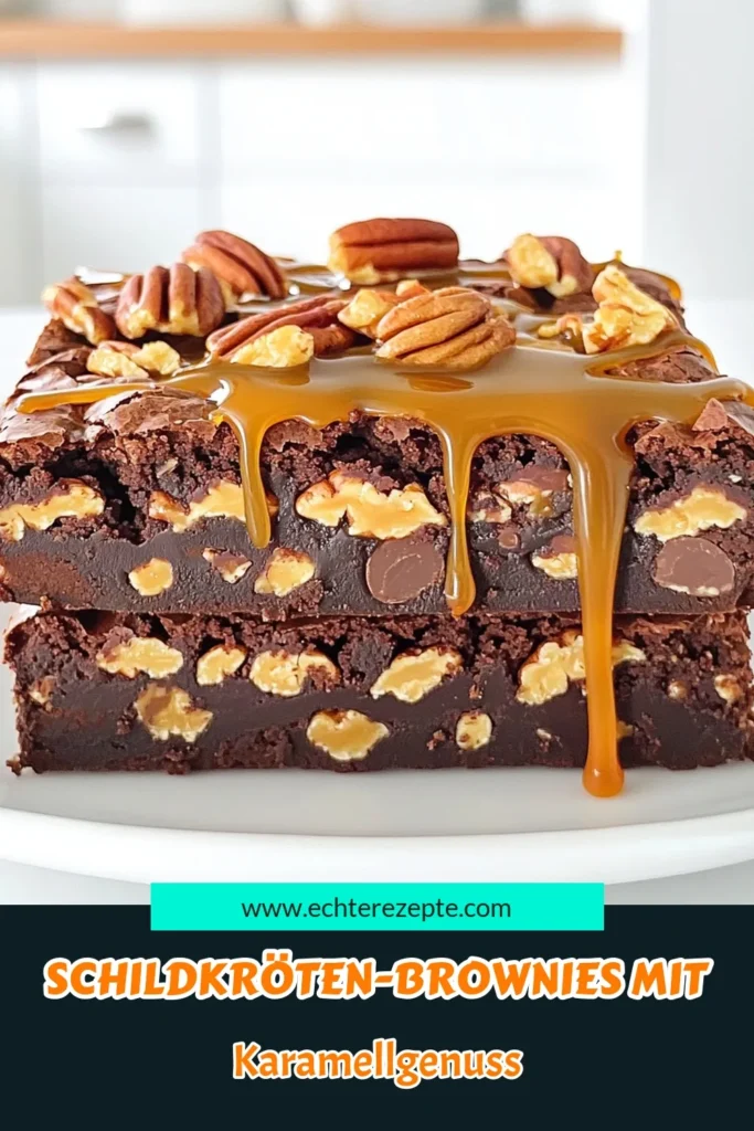 Entdecke die köstlichen Schildkröten-Brownies mit Karamell-Pekannuss-Delight! Diese schokoladigen Leckerbissen sind perfekt für deinen nächsten Anlass und sind einfach zuzubereiten. Mit einer Kombination aus zartem Teig, knusprigen Pekannüssen und reichhaltiger Karamellsauce sind sie ein echter Hit. Klicke jetzt und hole dir das vollständige Rezept für diese unwiderstehlichen Brownies! #Brownies #Karamell #Schokoladenliebe #Backen