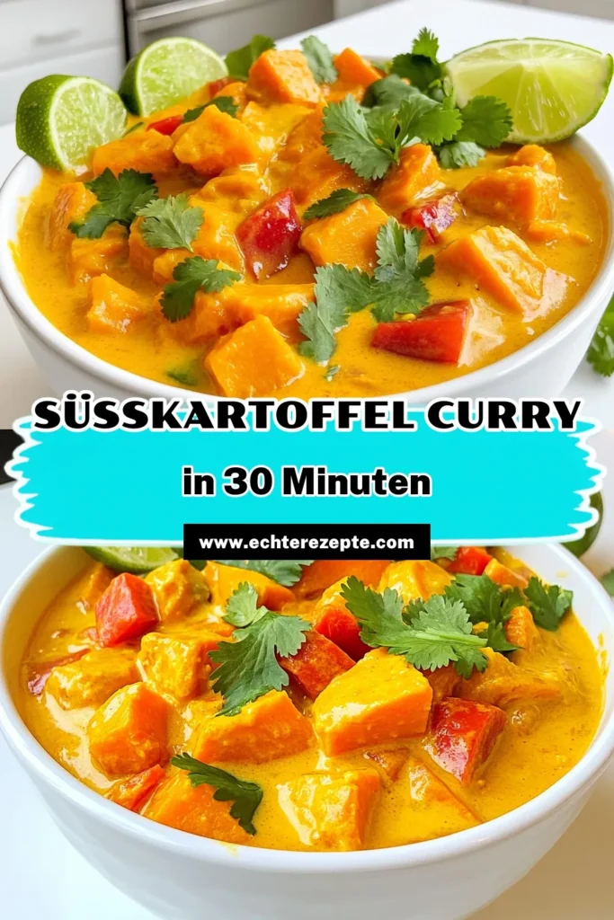 Entdecke das köstliche Süßkartoffel-Kokos-Curry, das einfach zuzubereiten ist und voller Aromen steckt! Mit Süßkartoffeln, Kokosmilch und einer raffinierten Gewürzmischung ist dieses Curry perfekt für ein schnelles Abendessen. Folge unserer Schritt-für-Schritt-Anleitung und überrasche deine Familie mit einem gesunden Gericht. Klicke jetzt und lass dich von diesen einfachen Rezepten inspirieren! #Süßkartoffel #Curry #Kokosmilch #gesunderezepte