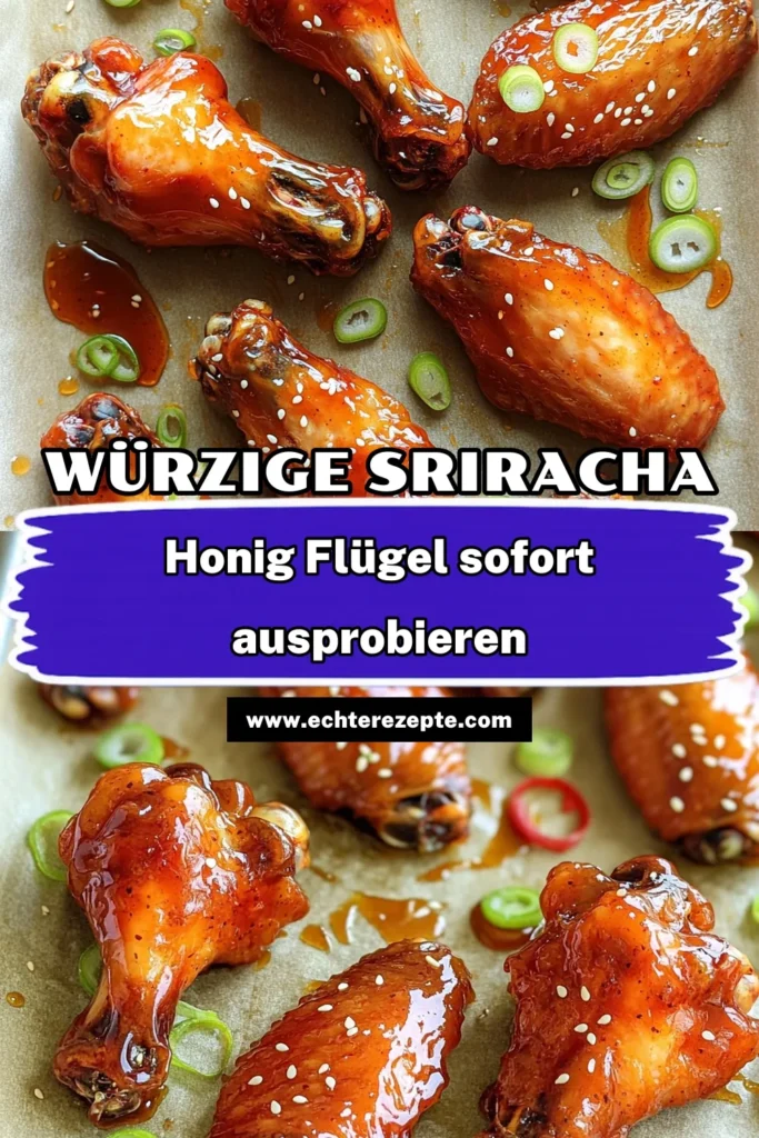 Genießen Sie die perfekte Mischung aus würzig und süß mit unseren köstlichen Sriracha Honig-Flügel! Diese einfach zuzubereitenden Hähnchenflügel sind in nur 55 Minuten im Ofen. Mit einer himmlischen Marinade aus Sriracha, Honig und aromatischen Gewürzen sind sie ideal für Ihr nächstes Treffen oder einen gemütlichen Abend zu Hause. Klicken Sie, um das Rezept zu entdecken und Ihre Gäste zu beeindrucken! #SrirachaFlügel #Hähnchenrezepte #WürzigeSnacks #Essenliebe