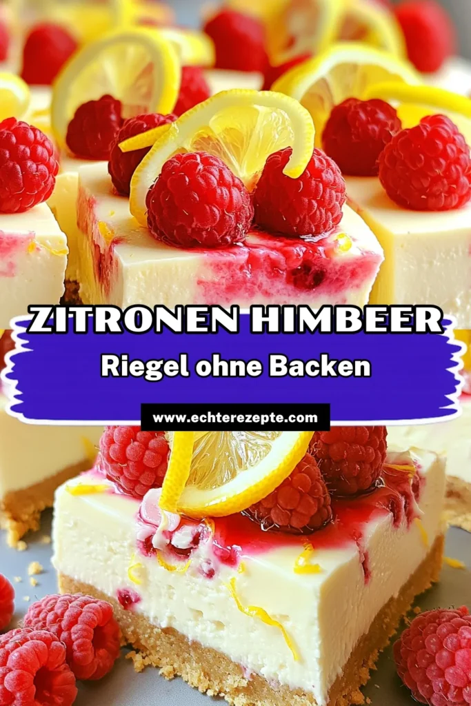Verwöhne deine Geschmacksknospen mit diesen erfrischenden No-Bake Zitronen-Himbeer-Cheesecake-Riegel! Schnell und einfach zubereitet, sind sie die perfekte süße Versuchung für jeden Anlass. Lass dich von der Kombination aus cremigem Frischkäse, zitrusfrischem Aroma und frischen Himbeeren begeistern. Klicke hier, um das vollständige Rezept zu entdecken und diese köstlichen Riegel selbst zu zaubern. #NoBakeCheesecake #ZitronenHimbeerRiegel #DessertRezept #Küchenliebe