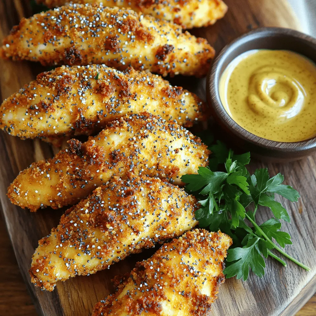 Für die Air Fryer Everything Bagel Chicken Tenders brauchst du folgende Hauptzutaten: - 450 g Hühnerbrustfilets (Hähnchenstreifen) - 240 ml Buttermilch (oder Milch mit einem Spritzer Zitrone) - 120 g Weizenmehl - 2 große Eier, verquirlt - 120 g Pankobrösel Diese Zutaten sind einfach zu finden und machen das Gericht besonders zart und lecker. Die Buttermilch hilft, das Hühnerfleisch weich zu machen. Die richtigen Gewürze machen den Unterschied. Hier sind die Gewürze, die du benötigst: - 3 Esslöffel Everything Bagel Gewürz - Salz und Pfeffer nach Geschmack Das Everything Bagel Gewürz gibt den Chicken Tenders einen tollen Geschmack. Es ist eine Mischung aus Sesam, Mohn und Zwiebel. Du kannst die Menge nach deinem Geschmack anpassen. Für die Zubereitung benötigst du auch: - Kochspray Das Kochspray sorgt dafür, dass die Tenders schön knusprig werden. Du brauchst auch Schalen für die Panade. Eine für das Weizenmehl, eine für die Eier und eine für die Pankobrösel. So bleibt die Küche ordentlich und die Zubereitung einfach. Zuerst marinieren wir das Hühnerfleisch. Nimm eine große Schüssel und gib die Hühnerstreifen rein. Füge 240 ml Buttermilch hinzu. Du kannst auch Milch mit einem Spritzer Zitrone verwenden. Lasse die Mischung mindestens 30 Minuten ziehen. Das macht das Hühnerfleisch schön zart und voller Geschmack. Heize deinen Air Fryer jetzt vor. Stelle die Temperatur auf 200°C ein und lasse ihn 5 Minuten laufen. Das Vorheizen sorgt dafür, dass die Hühnerstreifen gleichmäßig garen. Nun richten wir die Panierstation ein. Du brauchst drei Schalen. Fülle die erste mit 120 g Weizenmehl. Würze das Mehl mit Salz und Pfeffer. In die zweite Schale kommen die verquirlten Eier. In die dritte Schale gib 120 g Pankobrösel und 3 Esslöffel Everything Bagel Gewürz. Diese Mischung sorgt für einen tollen Geschmack und eine knusprige Textur. Jetzt bist du bereit, das Hühnerfleisch zu panieren! Um die beste Panade zu bekommen, achte darauf, dass das Hühnerfleisch gut mariniert ist. Die Buttermilch macht es zart und saftig. Die Reihenfolge beim Panieren ist entscheidend: zuerst in das gewürzte Mehl, dann in die Eier und zuletzt in die Pankobrösel. Drücke die Panade gut an, damit sie beim Garen nicht abfällt. Ein kleiner Trick: Wenn du die Pankobrösel selber machst, bekommst du einen frischeren Geschmack. Die Garzeit im Air Fryer beträgt 10-12 Minuten bei 200°C. Es ist wichtig, die Hühnerstreifen nach der Hälfte der Zeit zu wenden. So garen sie gleichmäßig und werden schön knusprig. Achte darauf, dass die Streifen nicht übereinander liegen. Wenn sie sich berühren, garen sie nicht richtig. Wenn du sicher gehen willst, dass sie perfekt sind, beobachte die Färbung. Sie sollten goldbraun sein. Ein Fleischthermometer ist dein bester Freund in der Küche. Es stellt sicher, dass das Hühnerfleisch sicher zu essen ist. Die Kerntemperatur sollte 74°C (165°F) erreichen. Stecke das Thermometer in die dickste Stelle des Hühnerstreifens. Wenn es diese Temperatur erreicht, ist dein Gericht fertig. Mit einem Thermometer kannst du Über- oder Untergaren vermeiden. So bleibt das Hühnerfleisch saftig und lecker. {{image_4}} Du kannst die Everything Bagel Gewürzmischung leicht ändern. Probiere Kräuter wie Oregano oder Thymian. Auch Knoblauch- oder Zwiebelpulver machen einen großen Unterschied. Diese Gewürze bringen neue Aromen und machen dein Gericht spannend. Sei kreativ und finde deine Lieblingskombination. Wenn du eine andere Panade ausprobieren möchtest, gibt es viele Optionen. Verwende gemahlene Mandeln für eine glutenfreie Variante. Cornflakes machen das Hühnchen extra knusprig. Du kannst auch Haferflocken verwenden. Diese Optionen bieten dir viele neue Texturen und Geschmäcker. Die richtigen Beilagen runden dein Gericht ab. Ein frischer Salat passt gut dazu. Auch Süßkartoffelpommes sind eine tolle Wahl. Sie bringen eine süße Note ins Spiel. Serviere die Chicken Tenders mit Dip, wie Honig-Senf oder Ranch-Dressing. Dies macht das Essen noch schmackhafter. Bewahre die Chicken Tenders in einem luftdichten Behälter auf. Stelle sicher, dass sie vollständig abgekühlt sind. So bleiben sie frisch. Diese Tenders halten sich im Kühlschrank bis zu drei Tage. Du kannst die Tenders auch einfrieren. Lege sie auf ein Backblech und friere sie ein, bis sie fest sind. Danach packe sie in einen gefrierfesten Beutel. So bleiben sie bis zu drei Monate gut. Um sie wieder aufzuwärmen, lege sie in den Air Fryer bei 180°C für etwa 8-10 Minuten. So werden sie wieder knusprig. Die Haltbarkeit der Chicken Tenders hängt von der Lagerung ab. Im Kühlschrank sind sie bis zu drei Tage genießbar. Bei richtiger Tiefkühlung halten sie bis zu drei Monate. Achte darauf, beim Verzehr auf das Aussehen und den Geruch zu achten. Wenn sie seltsam aussehen oder riechen, wirf sie weg. Marinieren Sie das Hühnerfleisch mindestens 30 Minuten. Dadurch wird das Hähnchen zart und saftig. Sie können es auch länger marinieren, bis zu zwei Stunden ist ideal. So kann das Fleisch mehr Geschmack aufnehmen und die Textur wird noch besser. Wenn Sie keine Buttermilch haben, mischen Sie Milch mit einem Spritzer Zitrone. Lassen Sie die Mischung 5 Minuten stehen, bis sie dick wird. Das funktioniert sehr gut als Ersatz. Sie könnten auch Joghurt oder saure Sahne verwenden, wenn Sie diese Zutaten haben. Ja, Sie können die Tenders auch im Ofen garen. Heizen Sie den Ofen auf 200°C vor und backen Sie die Hühnerstreifen für 15-20 Minuten. Wenden Sie die Stücke nach der Hälfte der Zeit. Achten Sie darauf, dass das Hähnchen eine Kerntemperatur von 74°C erreicht, damit es sicher ist. Du hast nun alles, was du brauchst, um köstliche Chicken Tenders zuzubereiten. Wir haben die Hauptzutaten, Gewürze und eine einfache Schritt-für-Schritt-Anleitung behandelt. Tipps zur perfekten Panade und Hinweise zur Garzeit sind ebenfalls wichtig. Variationen zeigen dir interessante Möglichkeiten, während Lagerungshinweise dafür sorgen, dass deine Tenders frisch bleiben. Mit diesen Informationen bist du gut gerüstet, um deine Familie zu begeistern. Probiere es aus und genieße jedes Stück!
