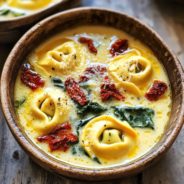 - 340 g Käse-Tortellini (frisch oder gefroren) - 240 ml sonngetrocknete Tomaten (in Öl eingelegt, abgetropft und grob gehackt) - 720 ml Gemüsebrühe - 240 ml Schlagsahne - 90 g frische Spinatblätter - 2 Knoblauchzehen, fein gehackt - 1 Teelöffel italienische Gewürzmischung - Salz und Pfeffer nach Geschmack - 30 g geriebener Parmesan (plus extra zum Servieren) - 2 Esslöffel Olivenöl Die Hauptzutaten bilden die Basis für unser Gericht. Die Käse-Tortellini sind wichtig, da sie den Hauptgeschmack bringen. Sie können frisch oder gefroren sein, was dir die Auswahl erleichtert. Die sonngetrockneten Tomaten fügen eine süße und herzhafte Note hinzu. Sie sind in Öl eingelegt, was den Geschmack intensiviert. Die Gemüsebrühe sorgt für die Flüssigkeit, in der wir alles kochen. Die weiteren Zutaten machen das Gericht cremig und gesund. Schlagsahne bringt die gewünschte Reichhaltigkeit. Der frische Spinat sorgt für Farbe und Nährstoffe. Knoblauch und italienische Gewürzmischung verleihen dem Gericht ein tolles Aroma. Die Gewürze und der Käse sind die letzten Schliffe. Salz und Pfeffer runden den Geschmack ab. Geriebener Parmesan bringt eine salzige Tiefe. Das Olivenöl hilft, die Aromen zu verbinden und verleiht einen schönen Glanz. Erhitze das Olivenöl in einem großen Topf bei mittlerer Hitze. Füge den fein gehackten Knoblauch hinzu und brate ihn für 1-2 Minuten. Achte darauf, dass er nicht verbrennt. Wenn der Knoblauch duftet, sind wir bereit für den nächsten Schritt. Jetzt kommen die sonngetrockneten Tomaten in den Topf. Rühre sie gut um und lasse sie für weitere 2 Minuten kochen. So entfalten sie ihr volles Aroma. Gieße die Gemüsebrühe in den Topf und bringe sie zum Kochen. Sobald die Brühe kocht, füge die Tortellini und die italienische Gewürzmischung hinzu. Rühre vorsichtig um, damit alles gut vermischt ist. Koche die Tortellini für 5-7 Minuten oder folge den Anweisungen auf der Verpackung. Rühre manchmal um, damit sie nicht kleben bleiben. Reduziere die Hitze und rühre langsam die Schlagsahne ein. Dies sorgt dafür, dass sich die Sahne gut mit der Brühe verbindet. Jetzt ist es Zeit, den frischen Spinat hinzuzufügen. Koche alles für 2-3 Minuten, bis der Spinat verwelkt. Rühre dann den geriebenen Parmesan unter. Schmecke das Gericht mit Salz und Pfeffer ab, um die Aromen zu verstärken. Nimm den Topf von der Hitze und lasse es für ein paar Minuten ruhen. So dickt die Sauce leicht ein und macht das Gericht noch köstlicher. - Um die Tortellini al dente zu kochen, achte auf die Zeit. Koche sie nur 5-7 Minuten. Probiere sie kurz vor dem Ende. Sie sollten fest, aber nicht hart sein. - Füge die Sahne erst am Ende hinzu. So bleibt die Sauce cremig und dick. Wenn du sie zu früh hinzufügst, wird die Sauce dünn. - Kräuter wie Oregano oder Thymian können den Geschmack verstärken. Füge sie beim Kochen hinzu, um die Aromen zu entfalten. - Knoblauch richtig anbraten ist wichtig. Er sollte goldbraun sein, aber nicht verbrannt. So gibt er ein tolles Aroma. - Garniere die Tortellini mit geriebenem Parmesan. Ein bisschen frisches Basilikum gibt einen schönen Farbkontrast und frischen Geschmack. - Serviere dazu einen grünen Salat oder knuspriges Brot. Ein leichter Weißwein passt gut dazu. {{image_4}} Für alle, die Gemüse lieben, gibt es viele tolle Optionen. Du kannst einfach mehr Gemüse hinzufügen. Zum Beispiel sind Zucchini, Paprika oder Erbsen großartig. Sie bringen Farbe und Geschmack. Du kannst auch verschiedene Käse-Tortellini verwenden. Tortellini mit Spinat oder Pilzen geben dem Gericht eine neue Note. Wenn du mehr Protein möchtest, integriere Hähnchen oder Räucherlachs. Brate das Hähnchen zuerst an, bevor du die anderen Zutaten hinzufügst. Räucherlachs kannst du einfach am Ende einrühren. Für Vegetarier gibt es auch pflanzliche Alternativen. Tofu oder Kichererbsen passen gut und machen das Gericht nahrhaft. Für eine glutenfreie Variante wähle glutenfreie Tortellini. Diese sind inzwischen in vielen Geschäften erhältlich. Achte darauf, auch die Brühe anzupassen. Du kannst selbstgemachte Brühe verwenden oder eine glutenfreie Marke wählen. So genießt du das Gericht ohne Gluten und mit vollem Geschmack. - Kühlung der Reste: Lassen Sie die Tortellini abkühlen. Lagern Sie sie in einem luftdichten Behälter. So bleibt der Geschmack frisch. - Haltbarkeit im Kühlschrank: Sie können die Reste bis zu drei Tage im Kühlschrank aufbewahren. Achten Sie darauf, sie rechtzeitig zu essen, um die beste Qualität zu genießen. - Beste Methoden zum Wiedererwärmen: Am besten wärmen Sie die Tortellini in einem Topf auf. Fügen Sie etwas Brühe hinzu, damit sie nicht austrocknen. - Mikrowelle versus Herd: Die Mikrowelle ist schnell, aber der Herd gibt Ihnen mehr Kontrolle. Wenn Sie die Sauce cremig halten wollen, nutzen Sie den Herd. - Anleitung zum Einfrieren des Gerichts: Lassen Sie die Tortellini ganz abkühlen. Füllen Sie sie in einen gefriergeeigneten Behälter oder Beutel. Achten Sie darauf, die Luft herauszudrücken. - Tipps für das Auftauen: Lassen Sie die gefrorenen Tortellini über Nacht im Kühlschrank auftauen. Sie können sie auch direkt in einer Sauce erhitzen, aber das dauert länger. Frische Tortellini brauchen etwa 3 bis 5 Minuten zum Kochen. Gefrorene Tortellini brauchen mehr Zeit, etwa 7 bis 9 Minuten. Achte darauf, die Tortellini zu probieren, um sicherzustellen, dass sie al dente sind. Dies bedeutet, dass sie weich, aber noch bissfest sind. Ja, du kannst frische Tomaten verwenden! Die frischen Tomaten machen das Gericht saftiger. Schneide sie einfach klein und füge sie zusammen mit dem Knoblauch in den Topf. Beachte, dass frische Tomaten mehr Flüssigkeit abgeben. Du kannst die Menge an Gemüsebrühe anpassen, um die Konsistenz zu steuern. Ja, du kannst es leicht vegan machen! Verwende vegane Tortellini, die auf pflanzlicher Basis sind. Statt Schlagsahne nimmst du Kokoscreme oder eine andere pflanzliche Sahne. Auch Parmesan kannst du durch vegane Alternativen ersetzen. So bleibt der Geschmack toll, und es ist für jeden geeignet. Dieses Rezept für Käse-Tortellini mit Sonngetrockneten Tomaten ist einfach und lecker. Wir haben die besten Zutaten und eine step-by-step Anleitung bereitgestellt. Sie haben auch Tipps für perfekte Tortellini und Variationen für jeden Geschmack entdeckt. Denken Sie daran, wie wichtig die Lagerung ist, um die Frische zu sichern. Ganz gleich, ob Sie es einfach oder mit mehr Geschmack mögen, dieses Gericht lässt sich leicht anpassen. Seien Sie kreativ und genießen Sie jede Biss!