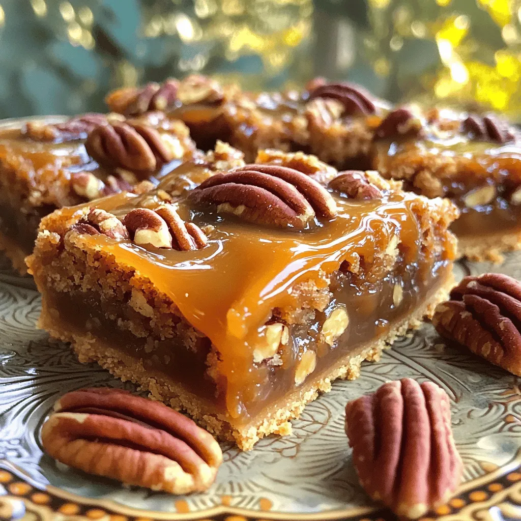 Um perfekte Karamell-Pekan-Pie-Riegel zu machen, brauchen Sie folgende Zutaten: - 1 Tasse Weizenmehl - 1/2 Tasse ungesalzene Butter, weich - 1/4 Tasse Kristalzucker - 1/4 Teelöffel Salz - 1/2 Tasse brauner Zucker, gepackt - 1/3 Tasse heller Maissirup - 1 großes Ei - 1 Teelöffel Vanilleextrakt - 1 Tasse Pekannüsse, grob gehackt - 1/4 Teelöffel gemahlener Zimt Jede dieser Zutaten hat eine wichtige Rolle. Das Mehl gibt Struktur. Die Butter macht den Teig weich. Der Kristalzucker hilft, den Boden knusprig zu machen. Der braune Zucker und der Maissirup geben die süße Füllung. Das Ei bindet alles gut zusammen. Vanille bringt Geschmack, und die Pekannüsse geben Crunch. Wählen Sie frische Zutaten für den besten Geschmack. Achten Sie auf die Farbe der Pekannüsse. Sie sollten hell und knackig sein. Kaufen Sie ungesalzene Butter, um die Kontrolle über den Salzgehalt zu haben. Verwenden Sie echten Vanilleextrakt, wenn möglich. Er schmeckt viel besser als künstlicher. Falls Sie kein Weizenmehl haben, verwenden Sie Mandelmehl für eine glutenfreie Option. Für die Butter können Sie Kokosöl nehmen. Es gibt auch vegane Butteralternativen. Wenn Sie keinen Maissirup finden, nutzen Sie Honig oder Ahornsirup als Ersatz. Sie ändern den Geschmack leicht, sind aber immer noch lecker. Heize deinen Ofen auf 175°C vor. Fette eine 20x20 cm große Backform ein oder lege sie mit Backpapier aus. Das Backpapier hilft, die Riegel später leicht herauszunehmen. Diese Vorbereitungen sind wichtig, um ein Ankleben zu vermeiden. Nimm eine mittelgroße Schüssel. Vermische darin das Weizenmehl, die weiche Butter, den Kristalzucker und das Salz. Rühre die Zutaten, bis ein krümeliger Teig entsteht. Drücke diesen Teig gleichmäßig in den Boden der Backform. Backe ihn dann für etwa 15 Minuten, bis er goldbraun ist. Während der Boden backt, bereite die Füllung vor. In einer Rührschüssel verquirle den braunen Zucker, den hellen Maissirup, das Ei und den Vanilleextrakt. Rühre alles gut, bis die Mischung glatt ist. Füge die gehackten Pekannüsse und den gemahlenen Zimt hinzu. Rühre alles um, bis die Pekannüsse gleichmäßig verteilt sind. Gieße die Füllung über den heißen Boden und verteile sie gleichmäßig. Backe die Riegel dann für weitere 25-30 Minuten, bis die Füllung fest ist. Lass die Riegel in der Form auf einem Drahtgitter abkühlen, bevor du sie in Stücke schneidest. Die Füllung für Karamell-Pekan-Pie-Riegel sollte fest, aber nicht trocken sein. Um die perfekte Konsistenz zu erreichen, achten Sie darauf, den braunen Zucker gut mit dem Maissirup zu vermischen. Eine glatte Mischung ist der Schlüssel. Das Ei bindet die Füllung. Lassen Sie die Füllung während des Backens leicht sprudeln, um eine schöne Textur zu erzielen. Zu langes Backen kann die Füllung hart machen. Sie können das Rezept leicht anpassen, um verschiedene Geschmäcker zu treffen. Fügen Sie Schokoladenstückchen für einen süßen Kick hinzu. Oder ersetzen Sie die Pekannüsse durch Walnüsse, wenn Sie es möchten. Für einen Hauch von Frische können Sie auch einen Teelöffel Orangenschale einmixen. Diese kleinen Änderungen machen Ihr Dessert einzigartig und interessant. Ein häufiger Fehler ist, die Füllung zu lange zu backen. Achten Sie darauf, die Riegel rechtzeitig aus dem Ofen zu nehmen. Überprüfen Sie die Füllung, wenn sie leicht sprudelt und fest wird. Ein weiterer Fehler ist, den Boden nicht gleichmäßig zu drücken. Ein fester Boden sorgt für eine gute Basis. Stellen Sie sicher, dass die Backform gut gefettet ist oder mit Backpapier ausgelegt wird, um das Herausnehmen zu erleichtern. {{image_4}} Wenn Sie Schokolade mögen, probieren Sie diese Variante. Fügen Sie 1/2 Tasse gehackte Zartbitterschokolade zur Füllung hinzu. Die Schokolade schmilzt und vermischt sich mit der Karamellmasse. Das Ergebnis ist ein köstlicher, schokoladiger Geschmack, der die Nüsse perfekt ergänzt. Diese Mischung macht die Riegel noch verführerischer. Für eine glutenfreie Version ersetzen Sie das Weizenmehl durch Mandelmehl oder glutenfreies Mehl. Achten Sie darauf, dass die anderen Zutaten auch glutenfrei sind. Diese Änderungen machen die Riegel für alle zugänglich. Sie schmecken genauso gut, und die Konsistenz bleibt angenehm. Fügen Sie saisonale Gewürze wie Muskatnuss oder Ingwer hinzu, um den Riegeln eine besondere Note zu geben. Ein Teelöffel gemahlener Ingwer kann die Aromen im Herbst oder Winter verstärken. Diese kleinen Anpassungen machen die Riegel noch interessanter und perfekt für Feste. Experimentieren Sie mit verschiedenen Gewürzen, um Ihren persönlichen Geschmack zu treffen. Um die Karamell-Pekan-Pie-Riegel frisch zu halten, lagere sie in einem luftdichten Behälter. Stelle sicher, dass der Behälter sauber und trocken ist. So bleiben die Riegel weich und lecker. Wenn du sie richtig lagerst, halten sie sich bis zu einer Woche. - Luftdicht: Dies verhindert das Austrocknen. - Kühl: Lagere sie an einem kühlen, trockenen Ort. - Gestapelt: Lege Backpapier zwischen die Riegel, um ein Ankleben zu vermeiden. Wenn du die Riegel länger aufbewahren möchtest, friere sie ein. So bleiben sie bis zu drei Monate frisch. Zum Einfrieren schneide die Riegel in Portionen. Wickele jede Portion in Frischhaltefolie und lege sie in einen Gefrierbeutel. - Luftdicht verpacken: So bleibt die Frische erhalten. - Beschriften: Schreibe das Datum auf den Beutel, um den Überblick zu behalten. Um die Riegel aufzuwärmen, lege sie einfach für ein paar Minuten in die Mikrowelle. So werden sie weich und das Karamell wird schön klebrig. Du kannst auch eine Karamellsauce darüber träufeln, wenn du sie servierst. - Mit Sahne: Ein Klecks Schlagsahne macht sie noch leckerer. - Mit Nüssen: Garniere die Riegel mit ganzen Pekannüssen für mehr Crunch. Diese Tipps helfen dir, die besten Ergebnisse aus deinen Karamell-Pekan-Pie-Riegeln herauszuholen! Die Karamell-Pekan-Nuss-Riegel sind etwa eine Woche haltbar. Lagern Sie sie in einem luftdichten Behälter. So bleiben sie frisch und lecker. Wenn Sie die Riegel kühlen, halten sie sogar länger. Achten Sie darauf, dass sie nicht an Feuchtigkeit geraten. Ja, Sie können die Riegel vegan machen. Verwenden Sie vegane Butter anstelle von ungesalzener Butter. Für das Ei können Sie Leinsamen oder Apfelmus nutzen. Mischen Sie einen Esslöffel Leinsamen mit drei Esslöffeln Wasser und lassen Sie es quellen. So erhalten Sie eine ähnliche Konsistenz wie mit Ei. Wenn Sie keine Pekannüsse haben, probieren Sie Walnüsse oder Mandeln. Diese Nüsse passen gut zu Karamell und geben den Riegeln einen anderen Geschmack. Sie können auch eine Mischung aus verschiedenen Nüssen verwenden. So bleibt es spannend und lecker. Warten Sie, bis die Riegel vollständig abgekühlt sind. Nutzen Sie ein scharfes Messer für gerade Schnitte. Schneiden Sie die Riegel in gleichmäßige Stücke. Für eine schöne Präsentation legen Sie sie auf einen dekorativen Teller. Garnieren Sie sie mit Karamellsauce und ganzen Pekannüssen. So sehen sie noch besser aus! Karamell-Pekan-Nuss-Kuchenriegel sind einfach zu machen und voller Geschmack. Wir haben über Zutaten, Schritte und Lagerung gesprochen. Denken Sie daran, gute Zutaten auszuwählen und die Füllung perfekt zu machen. Variationen bringen neuen Spaß ins Spiel. Achten Sie auf die Tipps, um Fehler zu vermeiden. Lagern Sie die Riegel richtig, damit sie frisch bleiben. Diese Riegel sind eine tolle Snack-Idee. Viel Spaß beim Backen und Genießen Ihrer Kreationen!