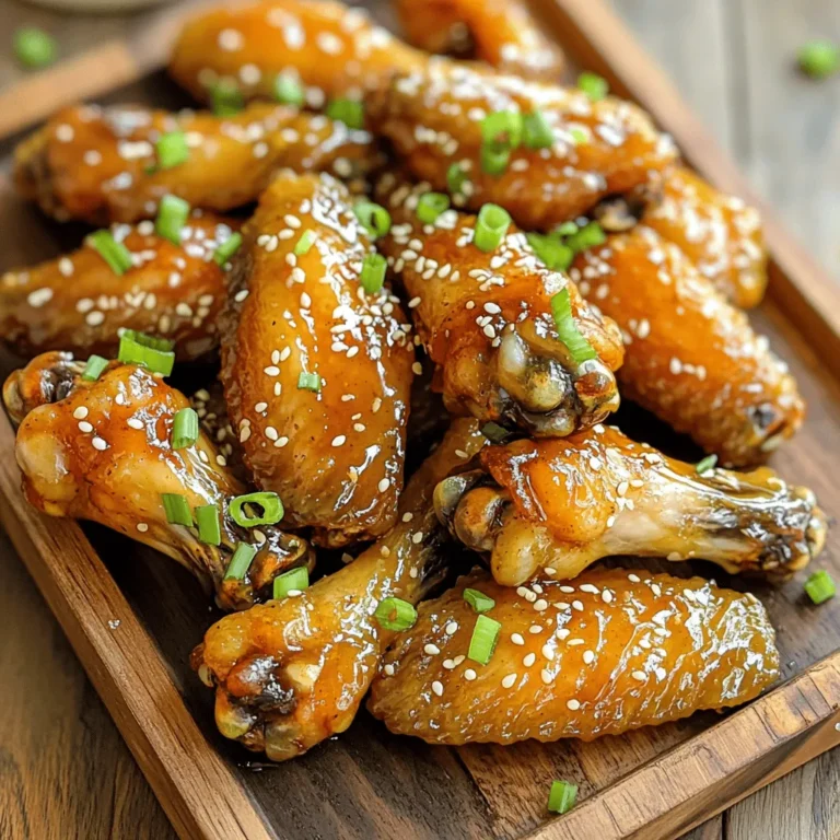 - 900 g Hähnchenflügel - 60 ml Honig - 60 ml Sojasauce oder Kokosaminos - 4 gehackte Knoblauchzehen - 1 Esslöffel frischer Ingwer, gerieben - 1 Esslöffel Apfelessig - 1 Teelöffel Sesamöl - 1/2 Teelöffel schwarzer Pfeffer - 1/4 Teelöffel rote Chiliflocken (optional) - Sesam und frische Frühlingszwiebeln zur Garnierung Ich liebe es, mit diesen Zutaten zu arbeiten. Die Hähnchenflügel sind die Hauptattraktion. Sie sind zart und nehmen den Geschmack der Marinade gut auf. Honig gibt den Flügeln eine süße Note, die perfekt mit der Sojasauce harmoniert. Der Knoblauch und der Ingwer bringen einen tollen Geschmack. Sie machen das Gericht aromatisch und frisch. Apfelessig gibt einen kleinen Säurekick, der alles ausgleicht. Sesamöl und schwarzer Pfeffer fügen einen tiefen Geschmack hinzu. Wenn du es schärfer magst, sind die roten Chiliflocken eine tolle Ergänzung. Die Garnitur mit Sesam und frischen Frühlingszwiebeln macht die Flügel nicht nur schön, sondern gibt auch einen tollen Crunch. So werden deine Hähnchenflügel einfach köstlich! Zuerst nehme ich eine große Schüssel. Dann füge ich alle Zutaten hinzu: - 60 ml Honig - 60 ml Sojasauce oder Kokosaminos - 4 gehackte Knoblauchzehen - 1 Esslöffel geriebener Ingwer - 1 Esslöffel Apfelessig - 1 Teelöffel Sesamöl - 1/2 Teelöffel schwarzer Pfeffer - 1/4 Teelöffel rote Chiliflocken (optional) Ich vermenge alles gut. So entsteht eine leckere Marinade. Jetzt nehme ich die Hähnchenflügel. Ich lege sie in die Marinade und stelle sicher, dass sie gut bedeckt sind. Dann decke ich die Schüssel ab. Ich lasse die Flügel mindestens 30 Minuten im Kühlschrank marinieren. Wenn ich mehr Geschmack möchte, lasse ich sie bis zu 2 Stunden marinieren. Ich bereite meine Heißluftfritteuse vor, indem ich sie auf 195 °C (380 °F) vorheize. Dies dauert etwa 5 Minuten. Während sie sich aufheizt, sprühe ich den Korb leicht mit Kochspray oder gebe etwas Öl hinzu. Nun nehme ich die marinierten Flügel aus der Schüssel. Ich lasse die überschüssige Marinade abtropfen. Dann lege ich die Flügel in einer einzelnen Schicht in den Korb der Heißluftfritteuse. Ich gare sie für 25-30 Minuten und wende sie einmal während des Garens. So werden sie gleichmäßig gar und bräunen perfekt. Nach dem Garen schaue ich mir die Flügel genau an. Wenn sie goldbraun sind, sind sie fast fertig. Ich kann sie für extra Knusprigkeit noch 5 Minuten länger garen. Während die Flügel garen, mache ich die Sauce. Ich nehme die restliche Marinade und erwärme sie in einem kleinen Topf. Bei mittlerer Hitze lasse ich sie 5-7 Minuten köcheln, bis sie leicht eindickt. Nach dem Garen werfe ich die Flügel in die dickere Sauce oder träufle sie darüber. Die beste Zeit für das Marinieren ist mindestens 30 Minuten. So nimmt das Fleisch den Geschmack gut auf. Für intensiveren Geschmack empfehle ich, die Flügel bis zu 2 Stunden zu marinieren. Das gibt ein noch besseres Aroma. Wenn du Zeit hast, lass die Flügel über Nacht marinieren. So wird der Geschmack besonders reichhaltig. Für noch knusprigere Flügel gibt es ein paar Tricks. Erstens, trockne die Flügel vor dem Marinieren gut ab. Feuchtigkeit macht die Haut weich. Zweitens, benutze ein Kochspray oder etwas Öl in der Heißluftfritteuse. Das hilft, die Haut schön knusprig zu machen. Drittes, wende die Flügel während des Garens. So werden sie gleichmäßig braun. Wenn du extra Knusprigkeit willst, gare sie am Ende 5 Minuten länger. Die idealen Beilagen zu den Flügeln sind frische Gemüsesticks oder ein knackiger Salat. Diese sorgen für einen frischen Kontrast. Dips wie Ranch-Dressing oder Blauschimmelkäse passen auch gut dazu. Sie bieten eine cremige Note, die die Süße der Flügel ergänzt. {{image_4}} Für eine leckere Abwechslung kannst du andere Süßungsmittel verwenden. Probiere Agavendicksaft oder Ahornsirup. Diese Optionen geben deinen Flügel einen neuen Geschmack. Sie sind süß, aber haben auch eigene Aromen. Achte darauf, die Menge anzupassen. Ein bisschen weniger könnte nötig sein, da sie oft süßer sind als Honig. Wenn du es schärfer magst, füge mehr rote Chiliflocken hinzu. Du kannst auch frische Chilis verwenden. Schneide sie klein und mische sie in die Marinade. Eine andere Option ist, scharfe Soße hinzuzufügen. Das gibt einen tollen Kick. Denke daran, die Schärfe langsam zu steigern. So bleibt der Geschmack ausgewogen und lecker. Für eine glutenfreie Version nutze Kokosaminos anstelle von Sojasauce. Diese sind eine tolle Option und schmecken gut. Achte darauf, dass alle anderen Zutaten glutenfrei sind. So kannst du sicher sein, dass deine Flügel für alle geeignet sind. Glutenfreie Ernährung muss nicht langweilig sein! Wie lange sind die Flügel haltbar? Die Flügel sind im Kühlschrank etwa 3 bis 4 Tage haltbar. Bewahre sie in einem luftdichten Behälter auf. So bleiben sie frisch und lecker. Stelle sicher, dass sie gut abgekühlt sind, bevor du sie lagerst. So verhinderst du das Wachstum von Bakterien. Wie friere ich die Flügel richtig ein? 1. Lass die Flügel zuerst vollständig abkühlen. 2. Lege die Flügel in eine einzelne Schicht auf ein Backblech. 3. Friere sie für etwa 1 bis 2 Stunden ein. 4. Nimm sie aus dem Gefrierfach und packe sie in einen Gefrierbeutel. 5. Entferne die Luft aus dem Beutel und schließe ihn gut. 6. Beschrifte den Beutel mit dem Datum. So bleiben die Flügel bis zu 3 Monate frisch. Wie erwärme ich die Flügel am besten? Die besten Methoden sind: - Im Ofen: Heize den Ofen auf 180 °C vor. Lege die Flügel auf ein Backblech. Erwärme sie für 10-15 Minuten, bis sie heiß sind. - In der Heißluftfritteuse: Stelle die Heißluftfritteuse auf 160 °C ein. Gare die Flügel für etwa 8-10 Minuten. So werden sie wieder knusprig. - In der Mikrowelle: Diese Methode ist schnell. Lege die Flügel auf einen mikrowellengeeigneten Teller. Decke sie leicht ab. Erwärme sie in 30-Sekunden-Intervallen, bis sie warm sind. Vermeide das Erwärmen in der Pfanne, da sie weich werden können. Die beste Marinierzeit für Hähnchenflügel ist mindestens 30 Minuten. Für noch mehr Geschmack empfehle ich, sie bis zu 2 Stunden marinieren. So zieht die Marinade gut ein. Wenn du weniger Zeit hast, sind 30 Minuten auch okay. Die gesamte Zubereitungszeit beträgt etwa 40 Minuten. Davon sind 10 Minuten für die Vorbereitung. Die restlichen 30 Minuten sind fürs Garen in der Heißluftfritteuse. Diese schnelle Methode spart Zeit und sorgt für knusprige Flügel. Ja, du kannst auch andere Teile des Hähnchens verwenden. Drumsticks und Brustfilets sind gute Alternativen. Beachte, dass die Garzeiten unterschiedlich sind. Drumsticks brauchen etwa 30-35 Minuten, während Brustfilets schneller garen, etwa 20-25 Minuten. Ja, die Marinade ist auch toll für das Grillen. Du kannst die Hähnchenflügel vor dem Grillen marinieren. Das gibt ihnen einen köstlichen Geschmack. Achte darauf, die Flügel regelmäßig zu wenden, damit sie gleichmäßig garen. Umperfekt zu grillen, sind Hähnchenflügel eine gute Wahl. Wir haben die besten Zutaten und Schritte besprochen. Entscheiden Sie sich für die richtige Marinierzeit für den besten Geschmack. Variationen, Tipps und Lagerung sind ebenfalls wichtig. Knusprige Flügel in der Heißluftfritteuse sind köstlich und einfach. Experimentieren Sie mit Geschmack und Textur, um Ihre perfekten Flügel zu finden. Genießen Sie das Kochen und Schlemmen!