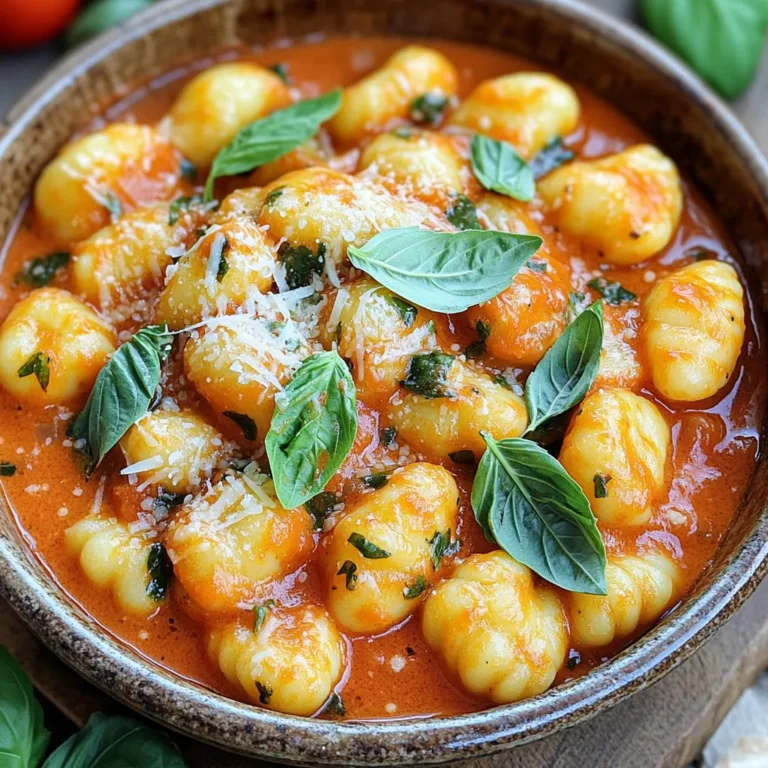 - 1 Packung (450 g) Kartoffelgnocchi - 1 Dose (400 g) gewürfelte Tomaten - 240 ml Gemüsebrühe Die Hauptzutaten sind einfach zu finden. Gnocchi bringen viel Geschmack und eine tolle Textur. Die gewürfelten Tomaten fügen Frische hinzu. Gemüsebrühe macht das Gericht schmackhaft und leicht. - 1 Esslöffel Olivenöl - 1 Teelöffel getrockneter Oregano - ½ Teelöffel rote Pfefferflocken (optional) Olivenöl gibt dem Gericht eine schöne Basis. Oregano bringt die Aromen zusammen. Rote Pfefferflocken sind optional, aber sie geben einen netten Kick. - 3 Knoblauchzehen - 1 Tasse frische Basilikumblätter - 120 g frisch geriebener Parmesan Knoblauch bringt einen tollen Geschmack. Frisches Basilikum macht das Gericht lebendig. Parmesan rundet alles ab und gibt Cremigkeit. Frische Zutaten sind der Schlüssel zu einem guten Gericht. - Gnocchi und Basilikum vorbereiten: Beginnen Sie damit, die Gnocchi aus der Packung zu nehmen. Zupfen Sie die frischen Basilikumblätter ab und hacken Sie sie grob. Sie geben dem Gericht einen frischen Geschmack. - Knoblauch fein hacken: Schälen Sie drei Knoblauchzehen und schneiden Sie sie sehr klein. Der Knoblauch sorgt für ein tolles Aroma in der Sauce. - Olivenöl erhitzen und Knoblauch sautieren: In einem großen Topf erhitzen Sie einen Esslöffel Olivenöl bei mittlerer Hitze. Fügen Sie den gehackten Knoblauch hinzu und sautieren Sie ihn für etwa 30 Sekunden. Achten Sie darauf, dass der Knoblauch nicht verbrennt, sonst wird er bitter. - Tomaten und Brühe hinzufügen: Gießen Sie eine Dose gewürfelte Tomaten mit Flüssigkeit in den Topf. Rühren Sie die Mischung gut um und lassen Sie sie für 2-3 Minuten köcheln, bis die Tomaten weich werden. Jetzt ist es Zeit, 240 ml Gemüsebrühe und 240 ml Schlagsahne hinzuzufügen. Verrühren Sie alles gut und bringen Sie es zum Köcheln. - Gnocchi kochen und mit Basilikum sowie Parmesan anrichten: Geben Sie nun die Gnocchi in den Topf und rühren Sie vorsichtig um. Decken Sie den Topf ab und lassen Sie alles 3-5 Minuten kochen, bis die Gnocchi an die Oberfläche steigen. Rühren Sie das gehackte Basilikum und 120 g frisch geriebenen Parmesan ein. Warten Sie, bis der Käse geschmolzen ist und die Sauce schön cremig wird. Jetzt können Sie nach Geschmack mit Salz und Pfeffer abschmecken. Um die beste Sauce zu bekommen, solltest du richtig würzen. Beginne mit Salz und Pfeffer. Füge getrocknete Kräuter wie Oregano hinzu. Wenn du frische Kräuter hast, kommst du in den Genuss intensiverer Aromen. Frische Kräuter bringen oft mehr Geschmack. Ich empfehle, Basilikum erst am Ende hinzuzufügen. So bleibt sein Aroma klar und frisch. Wenn du getrocknete Gewürze verwendest, gib sie früh in die Sauce. Sie brauchen Zeit, um ihr volles Aroma zu entfalten. Gnocchi sind schnell zu kochen. Du musst sie nur in die Sauce geben und kurz ziehen lassen. Achte darauf, sie nicht zu lange zu kochen. Überkochende Gnocchi werden matschig. Wenn du selbstgemachte Gnocchi magst, kannst du sie auch verwenden. Glutenfreie Gnocchi sind eine tolle Alternative. Sie passen sehr gut zu dieser Sauce. Präsentiere die Gnocchi in tiefen Tellern. Garniere sie mit frischen Basilikumblättern und Parmesan. So sieht das Gericht toll aus. Du kannst auch etwas Olivenöl darüberträufeln. Als Beilage passen ein frischer Salat oder knuspriges Brot. Zu trinken empfehle ich einen leichten Weißwein oder eine spritzige Limonade. {{image_4}} Du kannst dein One-Pot Gnocchi Gericht ganz einfach anpassen. Füge zum Beispiel Spinat oder Zucchini hinzu. Diese Gemüsesorten bringen Farbe und zusätzliche Nährstoffe. Sie passen gut zu den Tomaten und dem Basilikum. Für eine vegane Version nutze pflanzliche Sahne anstelle von Schlagsahne. So bleibt die Cremigkeit erhalten, ohne tierische Produkte zu verwenden. Wenn du dein Gericht proteinreicher machen möchtest, kannst du Hühnchen oder Garnelen hinzufügen. Slice das Hühnchen dünn und brate es kurz an, bevor du die anderen Zutaten hinzufügst. Garnelen kochen schnell und bringen einen tollen Geschmack. Eine weitere gute Option sind Linsen. Sie fügen tolle Textur hinzu und machen das Gericht noch sättigender. Experimentiere mit verschiedenen Kräutern. Thymian oder Basilikumöl können neue Aromen bringen. Diese Kräuter harmonieren gut mit der Tomatensauce. Wenn du es schärfer magst, füge einfach etwas Chilipulver hinzu. So kannst du den Schärfegrad nach deinem Geschmack anpassen. Um die Gnocchi richtig im Kühlschrank aufzubewahren, nutzen Sie einen luftdichten Behälter. Lassen Sie die Gnocchi zuerst abkühlen, bevor Sie sie lagern. So bleibt der Geschmack frisch. Die Gnocchi sind im Kühlschrank etwa 3 bis 5 Tage haltbar. Achten Sie darauf, die Reste gut zu verschließen. So trocknen sie nicht aus und behalten ihren vollen Geschmack. Wenn Sie die Gnocchi länger aufbewahren möchten, können Sie sie einfrieren. Legen Sie die abgekühlten Gnocchi auf ein Backblech. Stellen Sie sicher, dass sie nicht übereinander liegen. Frieren Sie sie für etwa 1 bis 2 Stunden ein. Danach können Sie die Gnocchi in einen Gefrierbeutel umfüllen. So sparen Sie Platz im Gefrierfach. Zum Auftauen legen Sie die Gnocchi einfach in den Kühlschrank, bis sie weich sind. Sie können sie auch direkt aus dem Gefrierfach in die Sauce geben. Achten Sie auf frische Zutaten. Überprüfen Sie die Tomaten und den Käse auf Anzeichen von Verderb. Wenn sie unangenehm riechen oder schimmelig sind, entsorgen Sie sie. Frische Kräuter wie Basilikum sollten grün und knackig sein. Lagern Sie frische Kräuter in einem Glas Wasser im Kühlschrank. So bleiben sie länger frisch und aromatisch. Du kannst übrig gebliebene Gnocchi bis zu drei Tage im Kühlschrank aufbewahren. Packe sie in einen luftdichten Behälter. So bleibt die Frische erhalten. Wenn du sie länger aufbewahren willst, friere sie ein. Das hilft, die Textur und den Geschmack zu bewahren. Ja, du kannst frische Gnocchi verwenden. Frische Gnocchi haben eine weichere Textur. Sie kochen schneller als die getrockneten. Achte darauf, die Kochzeit zu verkürzen. Frische Gnocchi brauchen nur etwa 2-3 Minuten, bis sie gar sind. Sie sind eine tolle Wahl für ein zartes Gericht. Um das Gericht würziger zu machen, füge mehr rote Pfefferflocken hinzu. Du kannst auch frische Kräuter wie Thymian verwenden. Experimentiere mit Knoblauchpulver oder Zwiebelpulver für mehr Tiefe. Ein Spritzer Zitronensaft sorgt für frische Akzente. Das macht die Aromen lebendiger und interessanter. Um köstliche Gnocchi zuzubereiten, haben wir unsere Hauptzutaten, Gewürze und frischen Zutaten erkundet. Wir haben den Kochprozess Schritt für Schritt durchgesprochen und hilfreiche Tipps gegeben, um das Gericht zu perfektionieren. Variationen geben dir viele Möglichkeiten, es nach deinem Geschmack zu gestalten. Vergiss nicht, wie wichtig die richtige Lagerung ist, damit deine Reste frisch bleiben. Sei kreativ mit diesem Rezept, und genieße die vielfältigen Aromen!