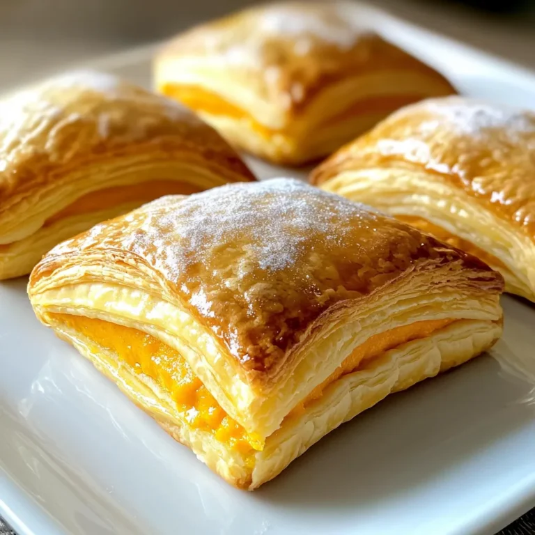 Um die besten Kürbis Frischkäse-Danish zu machen, brauchen Sie: - 1 Blatt Blätterteig, aufgetaut - 225 g Frischkäse, weich gerührt - 120 g Kürbispüree (aus der Dose oder frisch) - 50 g Zucker - 1 Teelöffel Vanilleextrakt - 1 Teelöffel Kürbiskuchengewürz - 1 Ei, verquirlt (für die Eistreiche) - 1 Esslöffel Puderzucker (zum Bestäuben) Jede Zutat trägt zu einem tollen Geschmack bei. Der Blätterteig gibt die perfekte Basis. Frischkäse sorgt für eine cremige Füllung. Kürbispüree bringt die Herbstnote hinein. Falls Sie etwas anderes wollen, gibt es viele Optionen: - Verwenden Sie Quark statt Frischkäse für eine leichtere Füllung. - Für weniger Süße, nehmen Sie einen Zuckerersatz wie Stevia. - Statt Kürbiskuchengewürz können Sie Zimt und Muskatnuss nutzen. Diese Alternativen machen das Rezept flexibler. Experimentieren Sie ruhig mit den Zutaten, um Ihren Geschmack zu finden. Achten Sie bei der Auswahl Ihrer Zutaten auf Frische. Wählen Sie frisches Kürbispüree, wenn möglich. Der Geschmack ist damit intensiver. Für den Blätterteig entscheiden Sie sich für ein hochwertiges Produkt. Frischkäse sollte weich und cremig sein. Überprüfen Sie das Verfallsdatum. So bleibt die Qualität hoch. Wenn Sie Gewürze verwenden, greifen Sie zu biologischen Optionen für mehr Aroma. Um die Kürbis Frischkäse-Danish zu machen, brauchen wir einige Zutaten. Diese sind: - 1 Blatt Blätterteig, aufgetaut - 225 g Frischkäse, weich gerührt - 120 g Kürbispüree (aus der Dose oder frisch) - 50 g Zucker - 1 Teelöffel Vanilleextrakt - 1 Teelöffel Kürbiskuchengewürz - 1 Ei, verquirlt (für die Eistreiche) - 1 Esslöffel Puderzucker (zum Bestäuben) Stellen Sie sicher, dass der Blätterteig rechtzeitig aufgetaut ist. So vermeiden Sie Stress. 1. Ofen vorheizen: Heizen Sie Ihren Ofen auf 200 °C vor. Legen Sie ein Backblech mit Backpapier aus. 2. Teig rollen: Rollen Sie den Blätterteig auf einer leicht bemehlten Fläche aus. Der Teig sollte etwa 3 mm dick sein. 3. Teig schneiden: Schneiden Sie den Teig in Rechtecke von etwa 10x15 cm. 4. Füllung machen: In einer Schüssel vermengen Sie den weichen Frischkäse, das Kürbispüree, den Zucker, den Vanilleextrakt und das Kürbiskuchengewürz gut. Rühren Sie, bis die Mischung glatt ist. 5. Füllung platzieren: Setzen Sie einen großzügigen Löffel der Mischung in die Mitte jedes Rechtecks. 6. Teig formen: Falten Sie die Ränder des Teigs über die Füllung. Drücken Sie sie gut zusammen, um kleine Täschchen zu formen. Alternativ können Sie auch Dreiecke formen. 7. Eistreiche auftragen: Bestreichen Sie die Oberseiten der Danish mit dem verquirlten Ei. Dies sorgt für eine goldene Farbe. 8. Backen: Backen Sie die Danish im Ofen für 15-18 Minuten. Sie sind fertig, wenn sie aufgebläht und goldbraun sind. 9. Abkühlen und bestäuben: Lassen Sie die Danish etwas abkühlen. Bestäuben Sie sie dann mit Puderzucker. Verwenden Sie ein Backblech und Backpapier, um ein Ankleben zu verhindern. Überprüfen Sie die Danish während des Backens. Jeder Ofen ist anders. Wenn sie goldbraun sind, sind sie fertig. Lassen Sie sie nach dem Backen kurz abkühlen. Servieren Sie sie warm oder bei Raumtemperatur. - Verwenden Sie keinen kalten Blätterteig. Er sollte auf Zimmertemperatur sein. - Mischen Sie die Füllung nicht zu lange. Sie muss glatt, aber nicht überarbeitet sein. - Lassen Sie genug Platz zwischen den Danish auf dem Blech. Sie gehen beim Backen auf. - Backen Sie die Danish nicht zu lange. Sie sollten goldbraun sein, aber nicht zu dunkel. - Achten Sie darauf, den Blätterteig richtig auszurollen. Er sollte gleichmäßig dick sein. - Lassen Sie die Danish vor dem Backen ruhen. So können sie besser aufgehen. - Bestreichen Sie die Oberseite mit Ei. Das gibt eine schöne, glänzende Kruste. - Backen Sie die Danish in einem gut vorgeheizten Ofen. Temperatur ist der Schlüssel. - Bestäuben Sie die fertigen Danish mit Puderzucker. Das sieht toll aus. - Garnieren Sie sie mit frischen Kürbiswürfeln. Das bringt Farbe und Frische. - Fügen Sie eine Prise Zimt hinzu. Der Geschmack passt perfekt zu Kürbis. - Servieren Sie die Danish mit einem Schuss Sahne oder Joghurt. Das macht sie noch leckerer. {{image_4}} Ich liebe es, Nüsse in meine Kürbis Frischkäse-Danish zu geben. Sie fügen einen tollen Crunch hinzu. Walnüsse oder Pekannüsse sind am besten. Hacken Sie sie grob und mischen Sie sie mit der Füllung. So entsteht ein schöner Kontrast zur weichen Füllung. Die Nüsse bringen auch einen nussigen Geschmack, der gut zu Kürbis passt. Für eine vegane Variante können Sie den Frischkäse einfach ersetzen. Nutzen Sie vegane Frischkäse-Alternativen, die auf Nüssen basieren. Statt eines Eis verwenden Sie etwas pflanzliche Milch zum Bestreichen. Das sorgt dafür, dass die Danish trotzdem goldbraun werden. Auch Kürbispüree bleibt gleich. Es ist einfach und lecker. Sehen Sie, wie kreativ Sie sein können! Probieren Sie Äpfel oder Birnen in der Füllung. Schneiden Sie die Früchte klein und mischen Sie sie mit Zimt. Auch andere Gewürze wie Muskatnuss können eine schöne Note geben. Experimentieren Sie und finden Sie Ihre eigene Mischung. So wird jede Danish ein neues Erlebnis. Um Ihre Kürbis Frischkäse-Danish frisch zu halten, lagern Sie sie in einem luftdichten Behälter. Stellen Sie sicher, dass der Behälter gut verschlossen ist. So bleiben die Danish knusprig und die Füllung bleibt cremig. Lagern Sie sie im Kühlschrank, um die Frische zu bewahren. Wenn Sie einige Danish für später aufbewahren möchten, können Sie sie einfrieren. Lassen Sie die gebackenen Danish zuerst vollständig abkühlen. Wickeln Sie jede Danish in Frischhaltefolie und legen Sie sie in einen gefrierfesten Beutel. So bleiben sie bis zu drei Monate frisch. Achten Sie darauf, die Danish gut zu beschriften, damit Sie wissen, was drin ist. Wenn Sie die gefrorenen Danish genießen möchten, tauen Sie sie zuerst über Nacht im Kühlschrank auf. Heizen Sie Ihren Ofen auf 180 °C vor. Legen Sie die Danish auf ein Backblech und backen Sie sie 10 bis 12 Minuten lang. So werden sie wieder knusprig und warm. Vermeiden Sie die Mikrowelle, da sie die Textur weich machen kann. Kürbis Frischkäse-Danish bleiben gut für etwa 2 bis 3 Tage frisch. Bewahren Sie sie in einem luftdichten Behälter auf. So bleibt der Geschmack optimal. Nach ein paar Tagen können sie etwas weich werden, aber sie sind immer noch lecker. Ja, Sie können den Blätterteig selbst machen. Das ist jedoch zeitaufwändig. Wenn Sie frischen Teig verwenden möchten, empfehle ich, ein einfaches Rezept für Blätterteig zu suchen. Viele Leute nutzen lieber fertigen Blätterteig für Bequemlichkeit und Zeitersparnis. Zu Kürbis Frischkäse-Danish passen viele Beilagen. Eine Tasse Kaffee oder Tee ist eine tolle Wahl. Auch ein frischer Obstsalat bringt Farbe und Frische. Sie können auch eine kleine Portion Sahne oder Vanilleeis servieren. Du hast nun alles, was du brauchst, um ein köstliches Kürbis Frischkäse-Danish zuzubereiten. Du hast die Hauptzutaten kennengelernt und Tipps zur Auswahl bekommen. Außerdem hast du eine Schritt-für-Schritt-Anleitung für die Zubereitung und das Backen. Die Tipps und Tricks helfen dir, Fehler zu vermeiden und dein Gebäck fluffig zu machen. Experimentiere mit Variationen und finde deinen eigenen Stil. Behalte die Aufbewahrungsinfos im Kopf, damit du lange Freude daran hast. Viel Spaß beim Backen und Genießen!