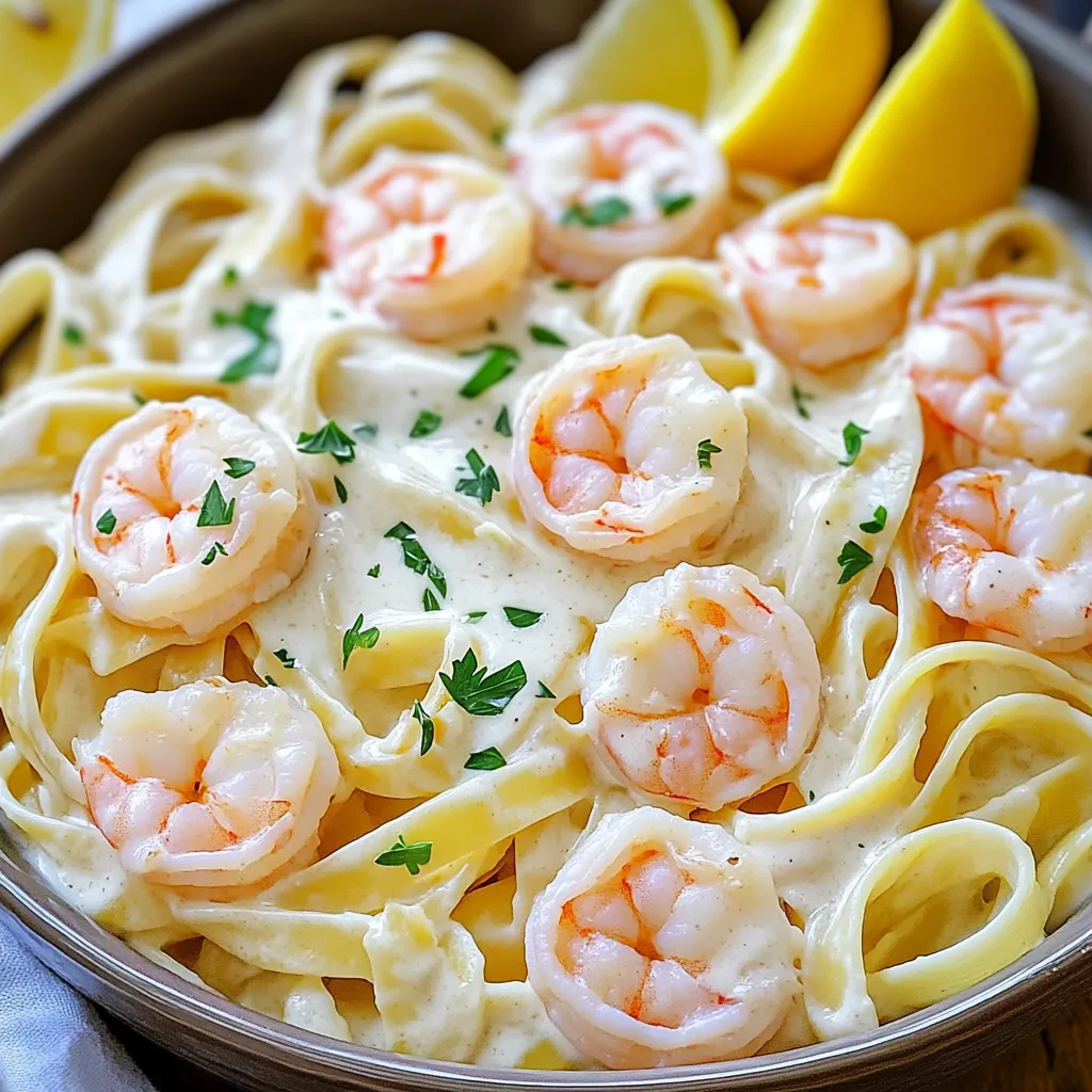 Für dieses leckere Rezept brauchst du: - 340 g Fettuccine-Nudeln - 450 g große Garnelen, geschält und entdarmt - 56 g ungesalzene Butter (4 Esslöffel) - 5 Knoblauchzehen, fein gehackt - 475 ml Schlagsahne - 100 g geriebener Parmesan-Käse - 1 Teelöffel italienische Gewürzmischung - Salz und Pfeffer nach Geschmack - Frische Petersilie, gehackt (zum Garnieren) - Zitronenschnitze (zum Servieren) Diese Zutaten sind einfach zu finden. Sie bilden die Basis für dein Gericht und sorgen für tollen Geschmack. Wenn du Garnelen kaufst, achte auf Folgendes: - Wähle große, frische Garnelen. Sie haben mehr Geschmack. - Schau, dass sie eine glatte, glänzende Oberfläche haben. - Die Garnelen sollten leicht nach Meer riechen, aber nicht fischig. - Kaufe sie am besten gefroren, wenn du sie nicht sofort verwendest. Frische Garnelen machen das Gericht besonders lecker und saftig. Du kannst das Rezept nach deinem Geschmack anpassen. Hier sind einige Ideen: - Ersetze Fettuccine durch Penne oder Spaghetti. - Füge Gemüse wie Brokkoli oder Spinat hinzu. - Nutze vegane Sahne und Käse für eine pflanzliche Version. - Experimentiere mit neuen Kräutern wie Basilikum oder Thymian. Diese Variationen geben deinem Gericht eine persönliche Note und machen es einzigartig. Um dieses Gericht zu machen, brauchst du einen großen Topf oder eine tiefe Pfanne. Beginne mit der Butter und dem Knoblauch. Die Butter schmilzt und gibt einen tollen Geschmack. Der Knoblauch bringt Aromen, die du lieben wirst. Du musst darauf achten, dass der Knoblauch nicht verbrennt. 1. Schmelze 2 Esslöffel Butter bei mittlerer Hitze. 2. Füge den fein gehackten Knoblauch hinzu. Brate ihn für etwa 1 Minute. 3. Gib die Garnelen in den Topf. Würze sie mit Salz, Pfeffer und der italienischen Gewürzmischung. 4. Koche die Garnelen 2-3 Minuten auf jeder Seite. Sie sollten rosa und undurchsichtig sein. 5. Nimm die Garnelen aus dem Topf und lege sie beiseite. 6. Füge die Schlagsahne in den Topf. Lass sie sanft köcheln. 7. Rühre die restlichen 2 Esslöffel Butter unter. 8. Füge nach und nach den geriebenen Parmesan-Käse hinzu. Rühre gut, bis die Sauce glatt ist. 9. Gib die Fettuccine-Nudeln in die Sauce. Rühre sie um, so dass sie gleichmäßig überzogen sind. 10. Decke den Topf ab und koche die Nudeln für 10-12 Minuten. Rühre gelegentlich um. 11. Wenn die Nudeln al dente sind, füge die Garnelen wieder hinzu. Mische alles gut. 12. Lass das Gericht einige Minuten ruhen, damit die Sauce dicker wird. Um die Sauce perfekt zu machen, achte darauf, die Schlagsahne langsam zu erhitzen. So vermeidest du Klumpen. Der Parmesan sollte frisch gerieben sein, um eine glatte Textur zu bekommen. Wenn die Sauce zu dick wird, kannst du etwas mehr Sahne hinzufügen. Wenn sie zu dünn ist, koche sie einfach etwas länger. Einer der häufigsten Fehler ist, die Garnelen zu lange zu garen. Sie werden dann gummiartig. Achte darauf, sie nur 2-3 Minuten pro Seite zu braten. Ein weiterer Fehler ist, die Sauce zu stark zu erhitzen. Lass sie sanft köcheln, um eine cremige Konsistenz zu erhalten. Wenn die Sauce zu dick wird, füge etwas mehr Sahne hinzu. Um die Sauce extra cremig zu machen, verwende frische Schlagsahne. Sie gibt der Sauce den besten Geschmack. Das langsame Unterrühren des Käses hilft, Klumpen zu vermeiden. Du kannst auch etwas Nudelwasser hinzufügen, um die Sauce geschmeidiger zu machen. Ein Spritzer Zitronensaft am Ende bringt Frische und hebt die Aromen hervor. Ein großer Topf oder eine tiefe Pfanne ist wichtig für dieses Rezept. Ein Holzlöffel hilft, die Zutaten gut zu vermischen. Ein Messbecher ist nützlich für die Sahne. Ein guter Reibe für den Parmesan sorgt dafür, dass der Käse gleichmäßig schmilzt. Schließlich ist ein scharfes Messer für den Knoblauch ein Muss, um den besten Geschmack zu erzielen. {{image_4}} Wenn du auf Fleisch verzichten möchtest, gibt es tolle Alternativen. Ersetze die Garnelen durch gebratene Champignons oder Zucchini. Beide bringen einen tollen Geschmack. Du kannst auch Kichererbsen für Protein hinzufügen. Das macht das Gericht nahrhaft und lecker. Achte darauf, die Gemüse gut anzubraten, um Aromen freizusetzen. Ein bisschen Kreativität macht das Gericht noch besser. Füge einen Hauch von Cayennepfeffer für Schärfe hinzu. Oder probiere frische Kräuter wie Basilikum oder Thymian. Diese bringen frische Aromen. Für einen Zitrusgeschmack, gib etwas Zitronenschale in die Sauce. Das sorgt für einen schönen Kontrast zur Cremigkeit. Nutze frisches Gemüse der Saison, um den Geschmack zu heben. Im Frühling sind Spargel und Erbsen großartig. Im Sommer passen sonnengereifte Tomaten gut. Im Herbst kannst du Kürbiswürfel hinzufügen. Diese Zutaten bringen nicht nur frische, sondern auch Farbe auf den Teller. Frische Zutaten machen das Gericht besonders lecker und ansprechend. Um dein One-Pot Creamy Garlic Shrimp Alfredo frisch zu halten, lass es zuerst abkühlen. Danach kannst du es in einem luftdichten Behälter im Kühlschrank aufbewahren. Es bleibt dort bis zu drei Tage lecker. Stelle sicher, dass du den Behälter gut verschließt, um das Austrocknen zu vermeiden. Wenn du dein Gericht wieder aufwärmen möchtest, gib es in einen Topf. Füge einen Schuss Milch oder Sahne hinzu, um die Sauce wieder cremig zu machen. Erhitze es bei niedriger Hitze und rühre häufig um. Du kannst auch die Mikrowelle nutzen. Dabei solltest du das Gericht in einem mikrowellengeeigneten Behälter abdecken. Erhitze es in kurzen Intervallen und rühre zwischendurch um. Wenn du eine vegane Version zubereitest, kannst du die gleiche Lagerung verwenden. Achte darauf, pflanzliche Sahne und Käse zu nutzen. Zum Einfrieren ist es am besten, die Garnelen wegzulassen. So bleibt die Textur der Sauce gut. Fülle die vegane Mischung in einen gefrierfesten Behälter. Sie hält bis zu drei Monate im Gefrierfach. Zum Auftauen lege es über Nacht in den Kühlschrank. Du kannst die One-Pot Creamy Garlic Shrimp Alfredo bis zu drei Tage im Kühlschrank aufbewahren. Achte darauf, dass du das Gericht in einem luftdichten Behälter lagerst. So bleibt der Geschmack frisch. Wenn du es länger aufbewahren möchtest, kannst du es auch einfrieren. Im Gefrierbeutel hält es bis zu drei Monate. Allerdings kann die Sauce beim Einfrieren etwas an Textur verlieren. Ja, du kannst die Nudeln im Voraus kochen. Achte darauf, sie al dente zu garen. So bleiben sie beim späteren Erhitzen nicht zu weich. Nachdem du sie gekocht hast, spüle sie mit kaltem Wasser ab. Das stoppt den Garprozess. Lagere sie dann in einem luftdichten Behälter im Kühlschrank. Wenn du bereit bist zu essen, kannst du sie einfach in die Sauce geben. Zu One-Pot Creamy Garlic Shrimp Alfredo passen viele Beilagen gut. Hier sind einige Ideen: - Gemischter grüner Salat: Ein frischer Salat bringt eine schöne Balance. - Knoblauchbrot: Das Brot passt perfekt, um die cremige Sauce aufzutunken. - Gedämpftes Gemüse: Brokkoli oder grüne Bohnen fügen Farbe und Nährstoffe hinzu. Experimentiere mit diesen Beilagen, um dein Essen zu bereichern und noch leckerer zu machen! One-Pot Creamy Garlic Shrimp Alfredo ist einfach und lecker. Wir haben die wichtigen Zutaten betrachtet und Tipps zur Auswahl der Garnelen gegeben. Die Schritt-für-Schritt-Anleitung hilft dir, die perfekte Konsistenz zu erreichen. Du kannst auch Variationen ausprobieren, um das Gericht zu personalisieren. Achte auf die Aufbewahrung, damit dein Essen frisch bleibt. Nimm dir Zeit, diese Tipps zu nutzen. So wirst du ein wunderbares Gericht zaubern, das immer gut ankommt.