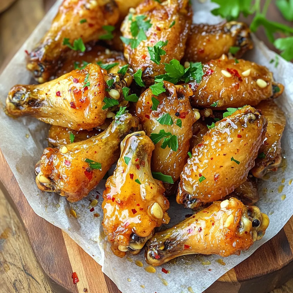 Für die perfekten Air Fryer Honig-Knoblauch-Flügel benötigst du: - 900 g Hähnchenflügel - 1 Esslöffel Olivenöl - 1/2 Teelöffel Salz - 1/2 Teelöffel schwarzer Pfeffer - 1 Teelöffel Knoblauchpulver Diese Zutaten sorgen für einen tollen Geschmack. Sie machen die Flügel schön gewürzt und lecker. Die Honig-Knoblauch-Sauce ist das Herzstück des Gerichts. Du brauchst: - 60 ml Honig - 3 Knoblauchzehen, fein gehackt - 2 Esslöffel Sojasauce (rediziertes Natrium) - 1 Esslöffel Apfelessig Diese Zutaten kombinieren sich gut. Sie geben den Flügeln eine süße und herzhafte Note. Wenn du etwas mehr Pepp willst, kannst du Folgendes hinzufügen: - 1/2 Teelöffel zerstoßene rote Pfefferflocken (optional, für etwas Schärfe) - Frische Petersilie, gehackt (zur Garnierung) Die roten Pfefferflocken geben den Flügeln einen scharfen Kick. Die Petersilie sorgt für eine schöne Farbe. Zuerst trocknest du die Hähnchenflügel mit Papiertüchern. Dies hilft, die Feuchtigkeit zu entfernen. Wenn die Flügel trocken sind, gib sie in eine große Schüssel. Füge 1 Esslöffel Olivenöl, 1/2 Teelöffel Salz, 1/2 Teelöffel schwarzen Pfeffer und 1 Teelöffel Knoblauchpulver hinzu. Mische alles gut, bis die Flügel gleichmäßig bedeckt sind. Heize deinen Airfryer auf 190 °C vor. Lass das Gerät etwa 5 Minuten laufen. Lege dann die gewürzten Flügel in den Korb. Achte darauf, dass die Flügel in einer einzigen Schicht liegen. Gare sie für 25 bis 30 Minuten. Schüttle den Korb in der Mitte der Garzeit. So werden die Flügel gleichmäßig knusprig und goldbraun. Während die Flügel garen, mache die Honig-Knoblauch-Sauce. Nimm einen kleinen Kochtopf und erhitze ihn auf mittlerer Stufe. Gib 60 ml Honig, 3 fein gehackte Knoblauchzehen, 2 Esslöffel Sojasauce, 1 Esslöffel Apfelessig und 1/2 Teelöffel zerstoßene rote Pfefferflocken hinein. Rühre die Mischung, bis sie leicht köchelt. Lass sie 3 bis 5 Minuten köcheln, bis sie etwas eindickt. Nimm den Topf vom Herd. Jetzt sind die Flügel und die Sauce fertig! Um knusprige Flügel zu erhalten, tupfe die Hähnchenflügel gut trocken. Feuchtigkeit macht sie weich. Verwende ein wenig Olivenöl, um die Haut zu helfen. Achte darauf, die Flügel in einer einzelnen Schicht im Airfryer zu platzieren. Überfüllung führt zu Dampf und weichen Flügeln. Schüttle den Korb in der Mitte der Garzeit, um eine gleichmäßige Bräunung zu erreichen. Ein häufiger Fehler ist, die Flügel nicht genügend vorzuheizen. Das Vorheizen des Airfryers ist wichtig. Ein anderer Fehler ist, zu viele Flügel auf einmal zu garen. Das führt zu ungleichmäßiger Garung. Achte darauf, die Sauce nicht zu lange zu kochen. Sie sollte leicht eindicken, aber nicht verbrennen. Ein guter Airfryer ist wichtig für dieses Rezept. Er sollte mindestens 4 Liter Kapazität haben. Ein scharfes Messer hilft beim Hacken des Knoblauchs. Eine große Schüssel eignet sich gut zum Mischen der Flügel mit der Marinade. Ein kleiner Kochtopf ist ideal für die Sauce. Investiere in diese Geräte, um das beste Ergebnis zu erzielen. {{image_4}} Um den Flügeln eine scharfe Note zu geben, fügen Sie zerstoßene rote Pfefferflocken hinzu. Diese kleinen Flocken bringen Hitze und Geschmack. Sie können auch frischen Chili oder Sriracha verwenden. Damit wird jeder Biss spannend und würzig. Diese Schärfe passt perfekt zum süßen Honig. Es gibt viele Möglichkeiten, die Sauce zu ändern. Versuchen Sie, Teriyaki-Soße oder Barbecue-Sauce zu verwenden. Diese Saucen geben den Flügeln einen neuen Geschmack. Sie können auch Zitronensaft oder Ingwer für einen frischen Kick hinzufügen. Experimentieren Sie mit verschiedenen Kräutern, wie Thymian oder Rosmarin, für zusätzliche Aromen. Wenn Sie eine vegetarische Option suchen, probieren Sie Tofu. Schneiden Sie den Tofu in Würfel und marinieren Sie ihn in derselben Honig-Knoblauch-Sauce. Kochen Sie den Tofu im Airfryer bis er knusprig ist. Diese Variante ist gesund und lecker. Zudem bietet sie eine tolle Abwechslung zu den Hähnchenflügeln. Nachdem Sie die köstlichen Flügel genossen haben, können Sie die Reste aufbewahren. Lassen Sie die Flügel zuerst auf Zimmertemperatur abkühlen. Legen Sie sie dann in einen luftdichten Behälter. Dies hilft, die Frische zu bewahren. Sie können die Flügel bis zu drei Tage im Kühlschrank lagern. Um die Flügel wieder aufzuwärmen, empfehle ich den Airfryer. Stellen Sie ihn auf 180 °C (356 °F) ein. Legen Sie die Flügel in den Korb. Erwärmen Sie sie für etwa 8-10 Minuten, bis sie wieder knusprig sind. So bleiben die Aromen stark und frisch. Im Kühlschrank halten die Hähnchenflügel bis zu drei Tage. Wenn Sie sie länger aufbewahren möchten, können Sie sie einfrieren. Wickeln Sie die Flügel in Frischhaltefolie und legen Sie sie in einen Gefrierbeutel. So bleiben sie bis zu drei Monate frisch. Wenn Sie bereit sind, sie zu genießen, lassen Sie sie im Kühlschrank auftauen. Die Hähnchenflügel müssen 25 bis 30 Minuten im Airfryer garen. Ich empfehle, die Flügel während des Garens zu schütteln. So werden sie gleichmäßig goldbraun und knusprig. Ja, du kannst die Hähnchenflügel marinieren. Ich empfehle, sie mindestens eine Stunde in der Marinade zu lassen. So ziehen die Aromen besser ein. Verwende eine Mischung aus Honig, Sojasauce und Knoblauch. Das gibt den Flügeln einen tollen Geschmack. Zu Honig-Knoblauch-Flügeln passen viele Beilagen. Hier sind einige Vorschläge: - Pommes Frites: Sie sind knusprig und lecker. - Coleslaw: Dieser Salat bringt Frische und Crunch. - Reis: Ein einfacher, neutraler Begleiter. - Gemüsesticks: Karotten und Sellerie sind knackig und gesund. Diese Beilagen sorgen für einen tollen Genuss! Zum Schluss haben wir alle wichtigen Punkte besprochen. Du weißt jetzt, welche Zutaten du brauchst. Die Schritt-für-Schritt-Anleitung macht die Zubereitung einfach. Tipps helfen dir, Fehler zu vermeiden und die besten Ergebnisse zu erzielen. Du hast auch verschiedene Variationen kennengelernt. Denke daran, Reste richtig zu lagern, damit du sie später genießen kannst. Ich hoffe, du bist bereit, köstliche Honig-Knoblauch-Flügel im Airfryer zu machen!