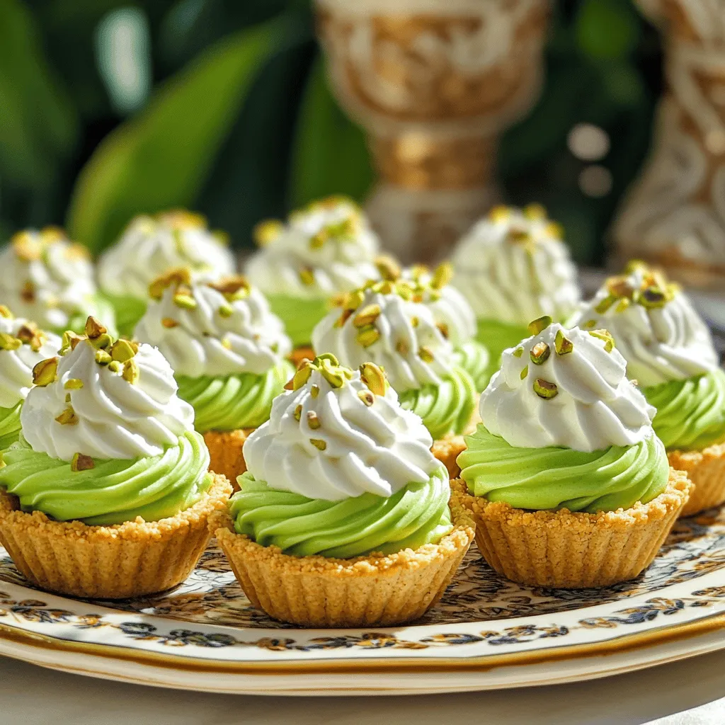 Für die Pistazien Traum Creme Törtchen benötigst du folgende Zutaten: - 1 Tasse ungesalzene Pistazien (geschält, geteilt) - 1 Tasse Schlagsahne - 1/2 Tasse Puderzucker - 1 Teelöffel Vanilleextrakt - 225 g Frischkäse, weich - 1/2 Tasse griechischer Joghurt - 1/4 Tasse Milch - 1/2 Teelöffel Mandelextrakt - 8 Mini-Graham-Cracker-Törtchen oder 2 Tassen zerbröselte Graham-Cracker, vermischt mit 4 Esslöffeln geschmolzener Butter - Schlagsahne (zum Garnieren) - Weitere Pistazien zur Dekoration Jede Zutat spielt eine wichtige Rolle. Die Pistazien geben den Törtchen ihren einzigartigen Geschmack. Der Frischkäse sorgt für eine cremige Basis. Die Schlagsahne macht die Füllung leicht und luftig. Wenn du keine ungesalzenen Pistazien hast, kannst du andere Nüsse verwenden. Mandeln oder Cashews sind gute Alternativen. Für die glutenfreie Version nimm glutenfreie Kekse oder eine Mischung aus gemahlenen Haferflocken. Falls du keinen Frischkäse magst, kannst du auch eine vegane Frischkäse-Alternative probieren. Griechischer Joghurt ist leicht, aber du kannst auch normalen Joghurt verwenden. Wenn du keinen Mandelextrakt hast, lasse ihn einfach weg oder benutze ein wenig Mandelmilch. Die Qualität der Zutaten ist wichtig für den Geschmack. Wähle frische, ungesalzene Pistazien. Sie sollten knackig und aromatisch sein. Achte darauf, dass der Frischkäse und der Joghurt frisch sind. Das sorgt für eine bessere Textur und einen besseren Geschmack. Verwende hochwertigen Puderzucker für die Süße. Dieser sorgt für eine glatte Füllung ohne Klumpen. Gute Zutaten machen den Unterschied. Sie bringen die Aromen zur Geltung und helfen dir, die besten Pistazien Traum Creme Törtchen zu kreieren. Zuerst nehmen Sie die geschälten Pistazien. Teilen Sie die Menge auf. Für die Füllung brauchen Sie 1/2 Tasse. Platzieren Sie diese in eine Küchenmaschine. Pulsieren Sie die Pistazien, bis sie fein sind. Sie sollen jedoch nicht zu pulverig werden. Lassen Sie die gemahlenen Pistazien beiseite. Jetzt kommen wir zur Frischkäse-Mischung. Nehmen Sie eine Rührschüssel. Fügen Sie den weichen Frischkäse, griechischen Joghurt, Milch und Mandelextrakt hinzu. Nutzen Sie einen Handmixer oder einen Schneebesen. Mischen Sie alles gut, bis die Masse glatt und cremig ist. Dies ist der Grundstein für Ihre Törtchen. In einer separaten Schüssel schlagen Sie die Schlagsahne. Beginnen Sie, bis weiche Spitzen entstehen. Fügen Sie dann langsam den Puderzucker und den Vanilleextrakt hinzu. Schlagen Sie weiter, bis die Sahne feste Spitzen bildet. Diese Schritte geben den Törtchen die nötige Leichtigkeit. Jetzt wird es spannend! Heben Sie die gemahlenen Pistazien vorsichtig in die Frischkäse-Mischung. Mischen Sie alles gut, aber seien Sie sanft. Fügen Sie dann die geschlagene Sahne hinzu. Löffeln oder spritzen Sie die Mischung in die Mini-Graham-Cracker-Törtchen. Füllen Sie sie bis knapp über den Rand. Lassen Sie die Törtchen nun mindestens 2 Stunden im Kühlschrank. So entfalten sich die Aromen und die Textur wird fest. Servieren Sie die Törtchen gekühlt. Für einen besonderen Touch spritzen Sie Schlagsahne oben drauf und streuen Sie grob gehackte Pistazien darüber. Um die perfekte Textur zu erreichen, mahle die Pistazien nicht zu fein. Ein grobes Mahlen sorgt für einen schönen Crunch. Wenn du die Sahne schlägst, achte darauf, dass sie kalte Spitzen bildet. So bleibt die Füllung leicht und luftig. Lass die Törtchen nach der Zubereitung mindestens zwei Stunden im Kühlschrank ruhen. Das hilft, die Aromen zu verbinden und die Füllung zu festigen. Ein häufiger Fehler ist, die Pistazien zu stark zu mahlen. Das macht die Creme schwer und weniger knackig. Ein weiterer Fehler ist, die Sahne nicht richtig zu schlagen. Achte darauf, dass die Schlagsahne feste Spitzen hat. Wenn die Mischung nicht richtig gekühlt ist, wird die Füllung nicht fest. Plane genug Zeit ein, damit die Törtchen gut durchkühlen können. Für eine schöne Präsentation spritze die Schlagsahne auf die Törtchen. Streue grob gehackte Pistazien darüber. Das gibt extra Crunch und sieht toll aus. Du kannst auch frische Minzblätter hinzufügen. Diese sorgen für einen schönen Farbkontrast und frischen Geschmack. Serviere die Törtchen auf einem dekorativen Teller. So kommen die Farben und Texturen gut zur Geltung. {{image_4}} Sie können die Pistazien in diesem Rezept leicht ersetzen. Mandeln oder Haselnüsse sind eine gute Wahl. Diese Nüsse bringen ihren eigenen Geschmack. Mahlen Sie die Nüsse wie die Pistazien. Mixen Sie sie dann in die Frischkäse-Mischung. So bleibt die cremige Textur erhalten. Diese Varianten sind toll für Nussliebhaber. Schokolade passt perfekt zu Pistazien. Fügen Sie etwas Kakaopulver zur Frischkäse-Mischung hinzu. Eine andere Möglichkeit ist, Schokoladenstückchen unter die Creme zu mischen. Dunkle Schokolade bringt einen schönen Kontrast. Sie können auch Schokoladensauce oben drauf geben. Das macht die Törtchen noch köstlicher. Für eine glutenfreie Variante verwenden Sie glutenfreie Kekse. Zerbröseln Sie die Kekse und mischen Sie sie mit Butter. Die Füllung bleibt gleich, aber die Kruste ist anders. Achten Sie darauf, dass alle Zutaten glutenfrei sind. So genießen alle das Dessert, ohne Sorgen zu haben. Um die Pistazien Traum Creme Törtchen frisch zu halten, lege sie in einen luftdichten Behälter. Achte darauf, dass die Törtchen nicht direkt übereinander liegen. Dies schützt die zarte Füllung vor Beschädigungen. Eine Schicht Backpapier zwischen den Törtchen kann helfen. So bleiben sie schön und lecker. Die Törtchen bleiben im Kühlschrank bis zu drei Tage frisch. Nach dieser Zeit könnte die Füllung ihre Textur verlieren. Achte darauf, sie gut abzudecken. Das verhindert, dass sie Gerüche aus dem Kühlschrank aufnehmen. Wenn du sie länger aufbewahren möchtest, solltest du sie einfrieren. Falls du Füllung übrig hast, sei kreativ! Du kannst sie als Aufstrich benutzen oder in Joghurt mischen. Sie eignet sich auch gut als Füllung für andere Desserts. Fülle sie in kleine Gläser und genieße sie als Snack. So verschwendest du nichts und bekommst noch mehr leckere Genüsse! Ja, du kannst diese Törtchen im Voraus machen. Bereite sie bis zu zwei Tage vorher zu. Stelle sicher, dass du sie im Kühlschrank aufbewahrst. So bleiben sie frisch und lecker. Die Aromen haben Zeit, sich zu vermischen, was die Törtchen noch besser macht. Du sparst auch Zeit, wenn Gäste kommen. Du kannst die Süße leicht anpassen. Beginne mit weniger Puderzucker. Füge dann nach Geschmack mehr hinzu. Wenn du es weniger süß magst, probiere auch Agavendicksaft oder Honig. Diese Optionen geben einen anderen Geschmack. Experimentiere, um deine perfekte Süße zu finden. Ja, du kannst die Törtchen vegan machen. Verwende vegane Frischkäse-Alternativen und pflanzliche Sahne. Ersetze den griechischen Joghurt durch Kokosjoghurt oder eine andere pflanzliche Option. Achte darauf, dass die Graham-Cracker vegan sind. So hast du leckere, vegane Pistaziencreme-Törtchen! Die Pistazien Traum Creme Törtchen sind ein Genuss. Du hast gesehen, welche Zutaten relevant sind und wie man sie perfekt zubereitet. Ich erklärte, wie du häufige Fehler vermeidest und die Törtchen richtig lagern kannst. Variationen bringen mehr Geschmack. Egal, ob du die Törtchen glutenfrei machst oder andere Nüsse verwendest, die Möglichkeiten sind groß. Halte die Tipps und Tricks im Hinterkopf, um beeindruckende Desserts zu kreieren. Jetzt liegt es an dir, diese köstlichen Törtchen auszuprobieren und zu genießen!