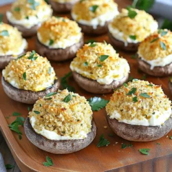 Für die schmackhaften Parmesan-Gefüllten Pilze brauchst du: - 20 große Cremini- oder Champignon-Pilze - 1 Tasse frische Semmelbrösel - ½ Tasse geriebener Parmesan - ¼ Tasse Frischkäse, weich - 1 Knoblauchzehe, fein gehackt Diese Zutaten sind der Schlüssel zu einem tollen Geschmack. Die Pilze sind die Basis, während der Käse die Füllung reichhaltig macht. Um den Geschmack zu verstärken, füge folgende Gewürze hinzu: - 2 Esslöffel frische Petersilie, gehackt - 1 Esslöffel Olivenöl - ½ Teelöffel getrockneter Oregano - Salz und Pfeffer nach Geschmack Diese Gewürze bringen die Aromen zusammen. Petersilie sorgt für Frische, während Oregano eine würzige Note hinzufügt. Für die Garnierung empfehle ich: - Frische Petersilie Ein wenig frische Petersilie oben drauf sieht toll aus und gibt Farbe. Du kannst auch Zahnstocher verwenden, um die Pilze einfach zu servieren. So sind sie perfekt für Partys oder Snacks. Für die perfekten Parmesan-Gefüllten Pilze beginne ich mit der Auswahl. Ich nehme 20 große Cremini- oder Champignon-Pilze. Achte darauf, dass sie frisch und fest sind. Ich reinige die Pilze gründlich und entferne die Stiele. Diese können wir später in der Füllung verwenden. Die Kappen sind nun bereit für die Füllung. Jetzt bereite ich die Füllung vor. In einer großen Rührschüssel gebe ich 1 Tasse frische Semmelbrösel, ½ Tasse geriebenen Parmesan und ¼ Tasse weichen Frischkäse. Ich füge auch 1 fein gehackte Knoblauchzehe, 2 Esslöffel frische, gehackte Petersilie und 1 Esslöffel Olivenöl hinzu. Um den Geschmack zu verstärken, gebe ich ½ Teelöffel getrockneten Oregano, Salz und Pfeffer nach Geschmack dazu. Ich vermenge alles gut, bis eine dicke Füllung entsteht. Diese Füllung ist der Schlüssel zu einem leckeren Gericht. Ich heize die Heißluftfritteuse auf 175 °C (350 °F) vor. Dann fülle ich jede Pilzkappe vorsichtig mit der vorbereiteten Füllung. Ich drücke sanft, damit die Füllung gut sitzt. Danach lege ich die gefüllten Pilze in den Korb der Heißluftfritteuse. Ich achte darauf, dass sie sich nicht berühren, damit sie gleichmäßig garen. Ich frittiere die Pilze für etwa 10-12 Minuten. Sie sind fertig, wenn die Oberseiten goldbraun und knusprig sind. Nach dem Garen entferne ich die Pilze vorsichtig und lasse sie eine Minute abkühlen. Dann sind sie bereit zum Servieren. Ein häufiges Problem ist, die Pilze nicht richtig zu füllen. Achte darauf, die Füllung gut zu drücken. So bleibt alles drin. Außerdem sollten die Pilze nicht zu nah beieinander liegen. Das sorgt für gleichmäßiges Garen. Überprüfe auch die Temperatur der Heißluftfritteuse. Zu hohe Hitze kann die Füllung verbrennen. Du kannst die Füllung ganz nach deinem Geschmack anpassen. Füge zum Beispiel Spinat oder Artischocken hinzu. Wenn du es schärfer magst, probiere rote Paprika oder Jalapeños. Für einen frischen Geschmack, füge Zitronensaft oder Zest hinzu. Auch andere Käsesorten wie Feta oder Gouda passen gut. Die gefüllten Pilze sind lecker mit verschiedenen Dips. Serviere sie mit einer Knoblauchsoße oder einer cremigen Ranch-Dip. Auch ein einfacher Joghurt-Dip mit Kräutern passt gut. Für Beilagen eignen sich frischer Salat oder knuspriges Brot. So hast du ein tolles Menü, das alle begeistert! {{image_4}} Für eine vegane Version können Sie den Käse ersetzen. Verwenden Sie Hefeflocken für den nussigen Geschmack. Anstelle von Frischkäse probieren Sie Cashewcreme oder einen pflanzlichen Frischkäse. Diese Alternativen machen die Pilze lecker und freundlich für alle. Sie sind perfekt für Gäste mit speziellen Diäten. Sie können auch andere Käsesorten verwenden. Mozzarella bringt eine schöne Dehnung. Feta bietet einen salzigen Kick. Ricotta gibt den Pilzen eine cremige Textur. Mischen Sie verschiedene Käsesorten für mehr Geschmack. Experimentieren Sie, um Ihre Lieblingskombination zu finden. Neben Cremini oder Champignon können Sie Shiitake oder Portobello verwenden. Shiitake gibt einen starken, erdigen Geschmack. Portobello hat eine große Oberfläche, ideal für mehr Füllung. Jedes Pilzsortiment bringt ein einzigartiges Aroma. Probieren Sie verschiedene Sorten aus, um neue Geschmackserlebnisse zu entdecken. Um die gefüllten Pilze frisch zu halten, lagere sie in einem luftdichten Behälter. Lege ein feuchtes Tuch zwischen die Pilze, um Feuchtigkeit zu halten. So bleiben sie zart und lecker. Stelle den Behälter in den Kühlschrank. Die Pilze bleiben so bis zu drei Tage frisch. Wenn du die gefüllten Pilze aufwärmen möchtest, benutze die Heißluftfritteuse. Stelle die Temperatur auf 160 °C (320 °F) ein. Frite die Pilze für etwa fünf Minuten. So werden sie knusprig und warm. Du kannst auch die Mikrowelle verwenden, aber sie werden nicht so knusprig. Die frischen Zutaten haben unterschiedliche Haltbarkeiten: - Cremini- oder Champignon-Pilze: 1 bis 2 Wochen im Kühlschrank. - Parmesan: Etwa ein bis zwei Monate, wenn er gut verpackt ist. - Frischkäse: 1 bis 2 Wochen nach dem Öffnen. - Semmelbrösel: Ungeöffnet halten sie Monate, geöffnet etwa vier Wochen. Achte darauf, alle Zutaten gut zu lagern. So bleiben sie frisch und bereit für dein nächstes Gericht! Die Zubereitung der gefüllten Pilze dauert etwa 15 Minuten. Die Garzeit in der Heißluftfritteuse beträgt 10 bis 12 Minuten. Insgesamt brauchen Sie also rund 25 Minuten, um diese leckeren Snacks zu genießen. Ja, Sie können die Pilze im Voraus füllen. Bereiten Sie die Füllung einfach vor und füllen Sie die Pilzkappen. Bewahren Sie sie dann im Kühlschrank auf. So bleiben sie frisch. Sie sollten die gefüllten Pilze innerhalb von 24 Stunden zubereiten. Die besten Beilagen sind frischer Salat oder knuspriges Brot. Sie passen auch gut zu Dip-Saucen wie Aioli oder Salsa. Servieren Sie sie warm mit Toothpicks für einfaches Essen. Parmesan-gefüllte Pilze sind einfach und lecker. Wir haben die Zutaten besprochen, wie man die Pilze vorbereitet und die Füllung zubereitet. Tipps helfen dir, Fehler zu vermeiden und die Rezeptur anzupassen. Du kannst sogar vegane Varianten ausprobieren. Achte auf die richtige Lagerung, damit die Pilze frisch bleiben. Diese gefüllten Pilze sind eine tolle Vorspeise oder Beilage. Trau dich, kreativ zu sein, und experimentiere mit neuen Geschmäckern!