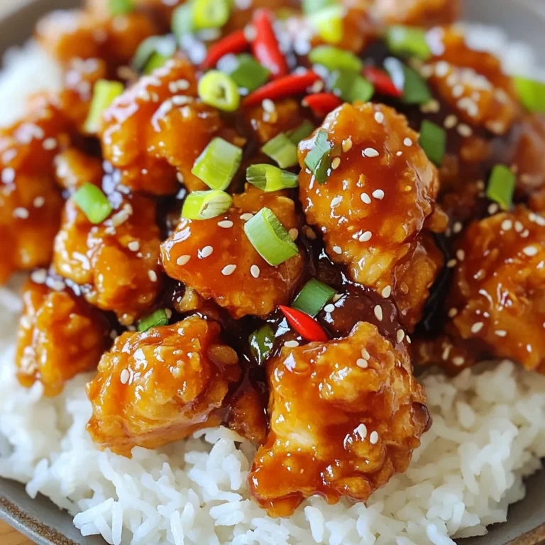 Die Hauptzutaten machen dein General Tso’s Hühnchen besonders lecker. Du brauchst: - 450 g debones Hähnchenschenkel, in mundgerechte Stücke geschnitten - 120 g Maisstärke - 120 g Allzweckmehl - 2 große Eier, verquirlt - 120 ml Pflanzenöl (zum Frittieren) Diese Zutaten sorgen für eine knusprige Textur und saftigen Geschmack. Hähnchenschenkel sind ideal, da sie mehr Geschmack haben als Brustfleisch. Die Soße bringt das Gericht auf das nächste Level. Du benötigst: - 30 ml Sojasauce - 30 ml Reisessig - 15 ml Hoisinsauce - 30 g Zucker - 15 ml Sesamöl - 3 Knoblauchzehen, fein gehackt - 2,5 cm Stück Ingwer, gerieben - 2-3 getrocknete rote Chilischoten (nach Belieben anpassen) Diese Zutaten geben der Soße süße, salzige und würzige Aromen. Die Mischung aus Ingwer und Knoblauch sorgt für ein tolles Aroma. Um das Gericht zuzubereiten, brauchst du einige wichtige Utensilien: - Eine große Pfanne oder einen Wok - Eine Rührschüssel - Einen Schneebesen oder eine Gabel (zum Verquirlen der Eier) - Küchenpapier (zum Abtropfen des Hähnchens) Diese Utensilien helfen dir, das Hähnchen perfekt zu frittieren und die Soße gut zu mischen. Sie sind einfach zu finden und vielseitig einsetzbar. Um das Hähnchen richtig vorzubereiten, mische zuerst die Maisstärke und das Allzweckmehl in einer großen Schüssel. Nimm die Hähnchenschenkel und schneide sie in mundgerechte Stücke. Tauche jedes Stück in die verquirlten Eier. Danach wälze sie in der Mehlmischung, bis sie gut bedeckt sind. Diese Schritte sorgen für eine knusprige Panade. Stelle die panierten Hähnchenstücke beiseite, während du das Öl erhitzt. Erhitze das Pflanzenöl in einer großen Pfanne oder einem Wok auf mittelhohe Hitze. Um zu testen, ob das Öl heiß genug ist, kannst du einen kleinen Teigball hineingeben. Frittieren Sie die Hähnchenstücke portionsweise für etwa 5-7 Minuten. Achte darauf, dass sie goldbraun und knusprig sind. Wenn sie fertig sind, lege sie auf einen Teller mit Küchenpapier, um überschüssiges Öl abtropfen zu lassen. Für die Soße vermische in einer kleinen Schüssel die Sojasauce, den Reisessig, die Hoisinsauce, den Zucker, das Sesamöl, den gehackten Knoblauch und den geriebenen Ingwer gut. In der gleichen Pfanne, in der du das Hähnchen frittiert hast, gieße das überschüssige Öl ab und lasse etwa 1 Esslöffel Öl zurück. Füge die getrockneten Chilischoten hinzu und brate sie für 30 Sekunden an, bis sie duften. Gib dann die Soßenmischung in die Pfanne und bringe sie sanft zum Köcheln. Füge das frittierte Hähnchen hinzu und mische alles gut. Lass es für 2-3 Minuten köcheln, bis die Soße leicht eindickt. Garniere das Gericht mit geschnittenen Frühlingszwiebeln und serviere es heiß über einem Bett aus gedämpftem Reis. Um die beste Panade zu erhalten, mische die Maisstärke und das Allzweckmehl gut. Tauche jedes Hähnchenstück zuerst in die Eier. Danach wälze es in der Mehlmischung. Achte darauf, dass jedes Stück gleichmäßig bedeckt ist. Diese Technik sorgt für eine knusprige und goldene Kruste. Frittiere das Hähnchen in kleinen Portionen. Das hilft, die Temperatur des Öls stabil zu halten. Zu viel Hähnchen auf einmal kann das Öl abkühlen. Das führt zu fettigem Hähnchen. Erhitze das Pflanzenöl auf mittlere Hitze. Wenn es leicht raucht, ist es bereit. Frittiere das Hähnchen 5-7 Minuten lang, bis es goldbraun ist. Ein häufiger Fehler ist, das Hähnchen nicht richtig zu panieren. Vergewissere dich, dass es gut bedeckt ist. Ein weiterer Fehler ist, das Öl nicht heiß genug zu erhitzen. Das Hähnchen wird dann nicht knusprig. Lass das fertige Hähnchen auf Küchenpapier abtropfen. So entfernst du überschüssiges Öl und erhältst eine leckere Textur. {{image_4}} Wenn du kein Hähnchen essen möchtest, probiere Tofu oder Tempeh. Diese sind tolle Alternativen. Schneide den Tofu in Stücke und mariniere ihn mit Sojasauce. Dann panieren und frittieren wie das Hähnchen. Du kannst auch Blumenkohl verwenden. Dipp die Röschen in die Eier und dann in die Mehlmischung. Frittier sie bis sie goldbraun sind. Für eine schärfere Variante kannst du mehr Chilischoten hinzufügen. Verwende frische rote Chilis oder mehr getrocknete Chilis in der Soße. Achte darauf, die Chilis vorher zu rösten. Das bringt mehr Geschmack. Diese Schärfe passt perfekt zum süßen und salzigen Geschmack der Soße. Serviere dein General Tso's Hühnchen mit interessanten Beilagen. Gedämpfter Reis ist klassisch, aber du kannst auch gebratenen Reis machen. Füge Gemüse wie Erbsen und Karotten hinzu. Ein einfacher Gurkensalat mit Essig und Sesamöl ist frisch und lecker. Das bringt einen tollen Kontrast zum Gericht. Um die Reste von General Tso's Hühnchen frisch zu halten, lege sie in einen luftdichten Behälter. Stelle sicher, dass die Speisen gut abgekühlt sind, bevor du sie verschließt. So bleibt der Geschmack erhalten. Du kannst das Hühnchen bis zu drei Tage im Kühlschrank lagern. Es gibt viele Möglichkeiten, Reste zu nutzen. Du kannst das Hühnchen in Salaten oder Wraps verwenden. Eine andere Idee ist, es mit gebratenem Reis zu mischen. So schaffst du ein schnelles und leckeres Gericht. Sei kreativ mit den Zutaten, die du hast! General Tso's Hühnchen hält sich gut im Kühlschrank, aber du solltest es schnell aufbrauchen. Wenn du es aufwärmst, benutze die Pfanne oder die Mikrowelle. In der Pfanne wird das Hühnchen wieder knusprig. Achte darauf, es nicht zu lange zu erhitzen, sonst wird es trocken. Wenn du die Reste einfrieren möchtest, tue dies am besten in einem gefrierfesten Behälter. So bleibt es bis zu drei Monate haltbar. Um das beste General Tso's Hühnchen zu machen, folgen Sie diesen Schritten: - Verwenden Sie frisches Hähnchenfleisch, idealerweise Hähnchenschenkel. - Mischen Sie Maisstärke und Mehl gut. - Tauchen Sie die Hähnchenstücke zuerst in die Eier und dann in die Mehlmischung. - Frittieren Sie das Hähnchen in heißem Öl, bis es goldbraun ist. - Bereiten Sie die Soße aus Sojasauce, Reisessig, Hoisinsauce, Zucker, Sesamöl, Knoblauch und Ingwer zu. - Kombinieren Sie das gebratene Hähnchen mit der Soße und lassen Sie es kurz köcheln. Ja, Sie können das Hähnchen im Ofen zubereiten. Hier ist, wie: - Bereiten Sie das Hähnchen wie oben vor und panieren Sie es. - Legen Sie die Hähnchenstücke auf ein Backblech, das mit Backpapier ausgelegt ist. - Backen Sie das Hähnchen bei 200 Grad Celsius für etwa 20-25 Minuten. - Wenden Sie die Stücke einmal, damit sie gleichmäßig knusprig werden. - Bereiten Sie die Soße separat und kombinieren Sie sie nach dem Backen. Zu General Tso's Hühnchen passen verschiedene Beilagen gut: - Gedämpfter Reis ist klassisch und nimmt die Soße gut auf. - Gebratenes Gemüse bringt Frische und Farbe auf den Teller. - Frühlingsrollen ergänzen das Gericht mit einem knusprigen Element. - Ein einfacher Salat kann als leichtere Beilage dienen und den Geschmack ausgleichen. Zusammenfassend haben wir die Zutaten besprochen, die du für das perfekte Hähnchen brauchst. Du hast gelernt, wie man das Hähnchen richtig frittiert und eine köstliche Soße dafür zubereitet. Die Tipps helfen dir, Fehler zu vermeiden und die Panade zu perfektionieren. Auch Variationen wie vegetarische Alternativen wurden behandelt. Denke daran, Reste richtig aufzubewahren und kreativ wiederzuverwenden. Ich hoffe, du bist jetzt bereit, großartiges General Tso's Hühnchen zu kochen und zu genießen!