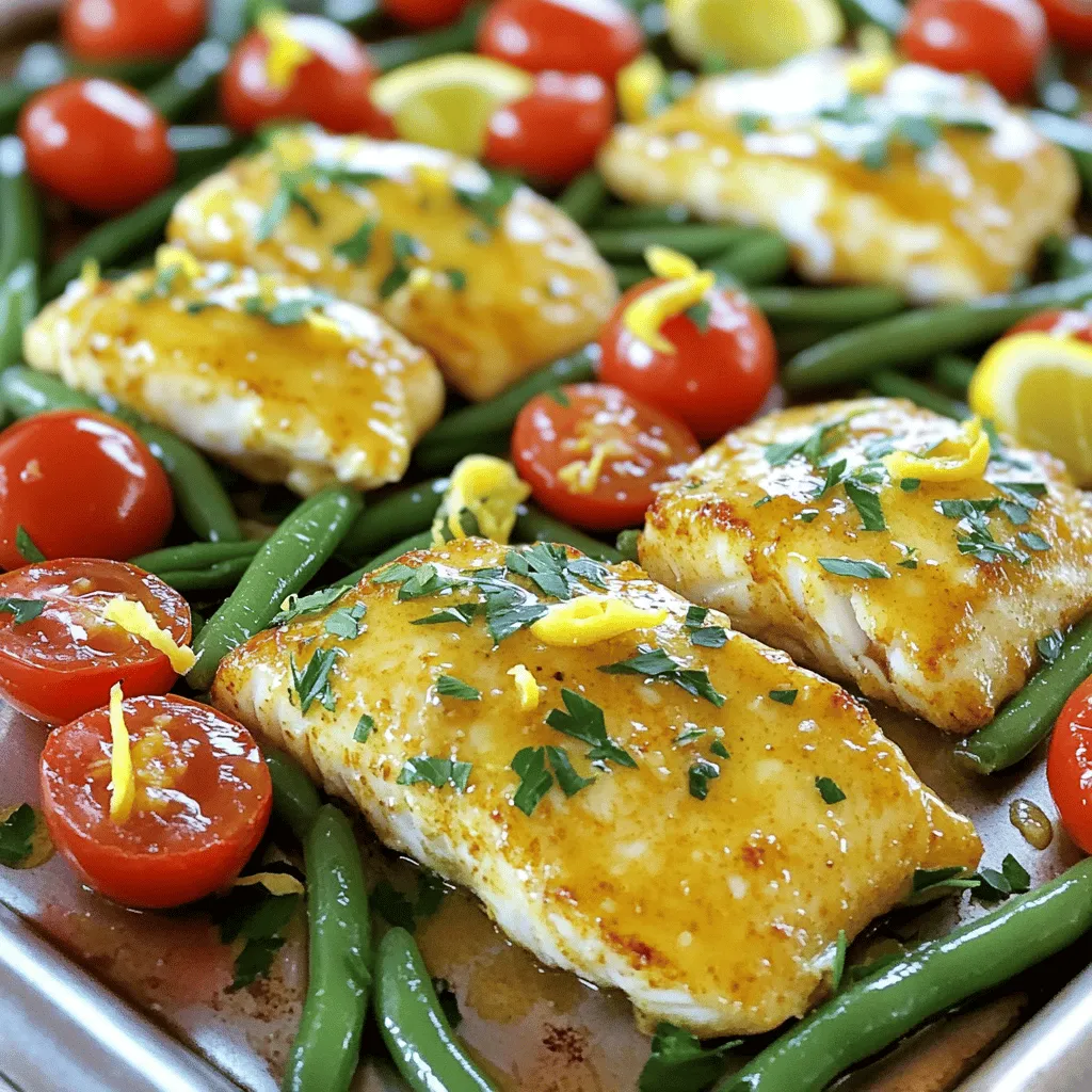 - 4 Tilapia-Filets - 60 ml ungesalzene Butter, geschmolzen - 4 Knoblauchzehen, fein gehackt - Saft und Zesten von 1 Zitrone - 1 Teelöffel getrockneter Oregano - Salz und Pfeffer nach Geschmack Die Hauptbestandteile sind einfach und frisch. Tilapia ist ein zarter Fisch, der schnell kocht. Die ungesalzene Butter macht das Gericht reichhaltig. Knoblauch bringt Geschmack und Aroma. Zitrone fügt Frische hinzu, während Oregano eine tolle Würze gibt. - 1 Tasse Kirschtomaten, halbiert - 1 Tasse grüne Bohnen, geputzt Das Gemüse bringt Farbe ins Gericht. Kirschtomaten sind süß und saftig. Grüne Bohnen fügen eine knackige Textur hinzu. Beide Gemüse sind leicht zuzubereiten und passen gut zu Fisch. Sie machen das Blechgericht bunter und gesünder. - Salz und Pfeffer - Frische Petersilie, gehackt (zum Garnieren) Gewürze sind der Schlüssel zu gutem Essen. Salz und Pfeffer heben die Aromen hervor. Frische Petersilie sorgt für einen schönen Farbkontrast. Sie verleiht dem Gericht auch einen frischen Geschmack. Es ist wichtig, die richtige Menge an Gewürzen zu verwenden. So bleibt der Geschmack ausgewogen. Heize deinen Ofen auf 200°C vor. Diese Temperatur ist wichtig. So wird der Tilapia perfekt gar. Kombiniere in einer kleinen Schüssel: - 60 ml ungesalzene Butter, geschmolzen - 4 fein gehackte Knoblauchzehen - Saft und Zesten von 1 Zitrone - 1 Teelöffel getrockneter Oregano - Salz und Pfeffer nach Geschmack Rühre alles gut um. Achte darauf, dass die Zutaten gut vermischt sind. Der Duft wird köstlich sein! Legen Sie die 4 Tilapia-Filets in die Mitte eines großen Backblechs. Gieße die Hälfte der Knoblauchbutter-Mischung gleichmäßig über die Filets. Füge in einem anderen Bereich des Blechs 1 Tasse halbierte Kirschtomaten und 1 Tasse geputzte grüne Bohnen hinzu. Träufle die restliche Mischung über das Gemüse. Wende das Gemüse leicht, damit es gleichmäßig bedeckt ist. Backe das Ganze im vorgeheizten Ofen für 12-15 Minuten. Der Tilapia sollte durchgegart sein. Er lässt sich leicht mit einer Gabel zerteilen. Das Gemüse muss zart sein. Nehme das Blech nach der Backzeit aus dem Ofen. Lass es eine Minute ruhen. Garnier das Gericht mit frisch gehackter Petersilie. Das gibt einen schönen Farbtupfer! Die richtige Garzeit für Tilapia ist wichtig. Backen Sie ihn bei 200 °C. Lassen Sie ihn 12 bis 15 Minuten im Ofen. Der Fisch ist fertig, wenn er leicht mit einer Gabel zerteilt werden kann. Achten Sie darauf, dass der Fisch nicht übergart. Überhitzter Tilapia wird trocken und zäh. Verwenden Sie ein Fleischthermometer, um 63 °C zu erreichen. So wissen Sie, dass er perfekt ist. Um den Geschmack zu variieren, können Sie verschiedene Gewürze hinzufügen. Probieren Sie Paprika für eine rauchige Note. Oder fügen Sie frischen Dill für einen frischen Geschmack hinzu. Sie können auch etwas Chili für eine scharfe Note verwenden. Wenn Sie mehr Gemüse mögen, fügen Sie Zucchini oder Paprika hinzu. Diese passen gut zu den Aromen. Experimentieren Sie mit verschiedenen Kräutern, wie Thymian oder Basilikum. Das gibt Ihrem Gericht eine neue Wendung. Die Präsentation macht viel aus. Servieren Sie das Gericht direkt auf dem Blech für eine rustikale Note. Alternativ können Sie die Filets und das Gemüse auf vorgewärmten Tellern anrichten. Das sieht elegant aus. Garnieren Sie das Gericht mit frischer Petersilie. Das bringt Farbe und Frische. Verwenden Sie Zitronenscheiben als Dekoration. So sieht es noch leckerer aus. Denken Sie daran, das Gericht warm zu servieren, damit es am besten schmeckt. {{image_4}} Für eine mediterrane Note, füge Feta und Oliven hinzu. Feta bringt einen salzigen Geschmack. Die Oliven geben einen herzhaften Biss. Zerkleinere den Feta und verteile ihn über den Tilapia. Lege die Oliven neben das Gemüse. Diese Kombination macht das Gericht noch schmackhafter und bunter. Möchtest du etwas Schärfe? Verwende Chiliflocken und Limette. Streue die Chiliflocken über den Tilapia und das Gemüse. Der Limettensaft bringt eine frische Säure. Diese Variante ist perfekt für Liebhaber von scharfen Aromen. Du wirst den zusätzlichen Kick genießen. Wenn du etwas anderes ausprobieren möchtest, nutze Brokkoli oder Spargel. Brokkoli ist knackig und gesund. Spargel hat einen feinen Geschmack und eine zarte Textur. Beides passt gut zu Tilapia und sorgt für Abwechslung. Du kannst dein Gemüse nach Belieben auswählen. Lagern Sie die Reste Ihres Knoblauchbutter-Zitronen-Tilapia in einem luftdichten Behälter. Stellen Sie sicher, dass der Behälter gut verschlossen ist. Im Kühlschrank bleibt das Gericht frisch für bis zu drei Tage. Für längere Lagerung frieren Sie die Reste ein. In einem gut verschlossenen Behälter ist das Gericht bis zu drei Monate haltbar. Frische Zutaten sind wichtig für den besten Geschmack. Achten Sie darauf, dass die Tilapia-Filets fest und geruchlos sind. Die Kirschtomaten sollten prall und fest sein. Grüne Bohnen sollten knackig und leuchtend grün sein. Wenn die Bohnen weich sind oder braune Stellen haben, sind sie nicht mehr frisch. Um die Reste aufzuwärmen, nutzen Sie den Ofen oder die Mikrowelle. Im Ofen wärmen Sie das Gericht bei 180°C für etwa 10–15 Minuten auf. Dies hält den Fisch zart. In der Mikrowelle können Sie das Gericht in 1–2 Minuten aufwärmen, aber die Textur wird nicht gleich sein. Achten Sie darauf, das Gericht abzudecken, damit es nicht austrocknet. Die Zubereitung dauert insgesamt etwa 25 Minuten. Die Vorbereitungszeit liegt bei 10 Minuten. Dann backen Sie das Gericht für 12 bis 15 Minuten bei 200°C. Achten Sie darauf, den Tilapia und das Gemüse rechtzeitig zu überprüfen, damit alles perfekt gegart ist. Ja, Sie können Tilapia durch andere Fische ersetzen. Eine gute Wahl ist Kabeljau oder Forelle. Beide Fische haben einen milden Geschmack und eine ähnliche Textur. Sie können auch Lachs verwenden, wenn Sie einen kräftigeren Geschmack mögen. Achten Sie darauf, die Garzeit anzupassen, da verschiedene Fische unterschiedlich lange brauchen. Ja, dieses Gericht ist gesund. Tilapia ist ein magerer Fisch, reich an Eiweiß. Kirschtomaten und grüne Bohnen bieten viele Vitamine und Ballaststoffe. Die ungesalzene Butter liefert gesunde Fette, wenn Sie sie in Maßen verwenden. Die Zitronen geben nicht nur Geschmack, sondern auch Vitamin C. Insgesamt ist es eine ausgewogene Mahlzeit. Ja, Sie können das Gericht im Voraus zubereiten. Bereiten Sie die Knoblauchbutter-Mischung und das Gemüse vor. Lagern Sie alles getrennt im Kühlschrank. Backen Sie es dann frisch, wenn Sie bereit sind zu essen. Dies spart Zeit und sorgt für ein schnelles Abendessen. Die Zubereitung von Tilapia ist einfach und lecker. Wir haben frische Zutaten wie Tilapia-Filets, Butter und Gemüse verwendet. Sie können nach Belieben auch Gewürze hinzufügen. Denken Sie daran, das Gericht gut zu präsentieren, um den Genuss zu steigern. Mit den Aufbewahrungstipps bleibt Ihr Essen frisch. Dieses Rezept ist vielseitig und gesund. Experimentieren Sie mit Variationen, um den Geschmack anzupassen. Genießen Sie Ihr Gericht und laden Sie Ihre Freunde ein!