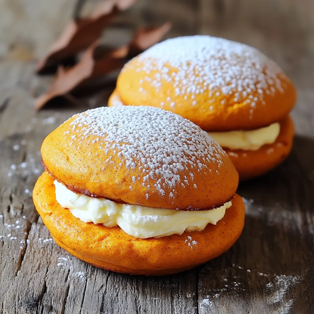 Für diese leckeren Whoopie Pies brauchst du einige einfache Zutaten. Hier ist die Liste: - 1 ½ Tassen Allzweckmehl - 1 Teelöffel Backnatron - ½ Teelöffel Backpulver - 1 Teelöffel gemahlener Zimt - ½ Teelöffel gemahlene Muskatnuss - ¼ Teelöffel gemahlener Ingwer - ¼ Teelöffel Salz - ½ Tasse ungesalzene Butter, weich - 1 Tasse brauner Zucker, fest gepackt - ½ Tasse Kristallzucker - 1 Tasse Kürbispüree aus der Dose - 1 großes Ei - 1 Teelöffel Vanilleextrakt Diese Zutaten ergeben einen weichen, aromatischen Teig. Der Kürbis gibt den Whoopie Pies eine schöne Farbe und Geschmack. Nun zu der köstlichen Füllung. Hier sind die Zutaten: - 8 oz Frischkäse, weich - ½ Tasse Puderzucker - ¼ Tasse Schlagsahne - ½ Teelöffel Vanilleextrakt (für die Füllung) Diese Füllung ist cremig und süß. Sie passt perfekt zu dem würzigen Teig. Wenn du einige Zutaten ersetzen möchtest, gibt es Alternativen. Zum Beispiel: - Verwende glutenfreies Mehl für eine glutenfreie Version. - Statt braunem Zucker kannst du Honig oder Ahornsirup verwenden. - Für eine vegane Füllung nutze pflanzlichen Frischkäse und Kokoscreme. Mit diesen Alternativen bleibt der Geschmack toll und die Whoopie Pies sind trotzdem lecker! Heize deinen Ofen auf 175°C (350°F) vor. Das ist wichtig, damit die Whoopie Pies gut backen. Lege zwei Backbleche mit Backpapier aus. Das Papier hilft, die Pies nicht kleben zu lassen. In einer mittelgroßen Schüssel mische die trockenen Zutaten. Das sind Mehl, Backnatron, Backpulver, Zimt, Muskatnuss, Ingwer und Salz. Verwende einen Schneebesen, damit alles gut vermischt ist. In einer großen Schüssel schlage die weiche Butter mit einem Mixer. Füge braunen und Kristallzucker hinzu. Mixe alles, bis die Mischung leicht und luftig ist. Das dauert etwa 3 bis 5 Minuten. Jetzt gebe das Kürbispüree, das Ei und 1 Teelöffel Vanilleextrakt dazu. Rühre alles gut zusammen. Dann füge die trockenen Zutaten nach und nach hinzu. Mische, bis alles verbunden ist, aber rühre nicht zu lange. Nimm einen Esslöffel oder einen Keksportionierer. Setze große Löffel des Teigs gleichmäßig auf die Backbleche. Lass etwa 5 cm Abstand zwischen den Löffeln. Backe die Pies im Ofen für 12 bis 15 Minuten. Sie sind fertig, wenn ein Zahnstocher sauber herauskommt. Lass die Pies 5 Minuten auf dem Blech abkühlen. Danach lege sie auf ein Kuchengitter, um vollständig abzukühlen. Die richtige Teigkonsistenz ist entscheidend. Dein Teig sollte dick, aber nicht trocken sein. Wenn du die trockenen Zutaten hinzufügst, rühre nur kurz. Zu langes Rühren macht den Teig zäh. Wenn er zu fest erscheint, füge einen Esslöffel Wasser hinzu. Lass die Whoopie Pies nach dem Backen gut abkühlen. Mindestens fünf Minuten auf dem Blech sind wichtig. Danach lege sie auf ein Gitter. Sie müssen ganz kalt sein, bevor du die Füllung hinzufügst. So bleibt die Füllung schön und fest. Präsentiere die Whoopie Pies auf einem schönen Teller. Streue etwas Zimt darüber für das besondere Etwas. Du kannst auch eine kleine Kürbisblüte als Dekoration verwenden. Das sieht toll aus und macht Eindruck bei deinen Gästen. {{image_4}} Du möchtest gesündere Whoopie Pies? Das ist kein Problem! Hier sind einige Ideen: - Vollkornmehl: Ersetze das Allzweckmehl durch Vollkornmehl. So bekommst du mehr Ballaststoffe. - Honig oder Ahornsirup: Nutze Honig oder Ahornsirup anstelle von Zucker. Das macht die Süßung natürlicher. - Griechischer Joghurt: Tausche die Schlagsahne in der Füllung gegen griechischen Joghurt. So wird die Füllung cremig und gesund. Wer sagt, dass Kürbis die einzige Option ist? Du kannst deine Whoopie Pies ganz nach deinem Geschmack anpassen: - Schokoladenstückchen: Füge Schokoladenstückchen in den Teig hinzu. Das gibt einen leckeren Schokoladengeschmack. - Nüsse: Walnüsse oder Pekannüsse machen die Füllung knusprig. Hacke sie grob und mische sie unter die Frischkäsefüllung. - Karamell: Ein wenig Karamellsoße in die Füllung kann den Geschmack aufpeppen. Die Whoopie Pies passen zu vielen Anlässen. Hier sind einige Ideen für Variationen: - Herbstfeiern: Halte dich an das Kürbisrezept. Es passt perfekt zur Jahreszeit. - Weihnachten: Verwende Zimt und Muskatnuss in der Füllung. Das bringt festliche Aromen mit sich. - Sommerpartys: Probiere eine fruchtige Füllung mit Erdbeeren oder Himbeeren. Das macht die Whoopie Pies frisch und leicht. Diese Variationen machen dein Rezept spannend und lecker. Experimentiere und finde deinen eigenen Lieblingsgeschmack! Du kannst die Kürbis Frischkäse Whoopie Pies ganz einfach im Kühlschrank lagern. Lege sie in einen luftdichten Behälter. So bleiben sie frisch und lecker. Achte darauf, dass die Füllung nicht austrocknet. Wenn du sie so aufbewahrst, bleiben sie bis zu einer Woche genießbar. Wenn du mehr Whoopie Pies gemacht hast, friere sie einfach ein. Lege sie in einen gefriergeeigneten Behälter. Zwischen den Pies lege etwas Backpapier, damit sie nicht zusammenkleben. So bleiben sie bis zu drei Monate frisch. Zum Auftauen, lass sie einfach bei Raumtemperatur stehen. Die Frische der Whoopie Pies hängt von der Lagerung ab. Im Kühlschrank bleiben sie etwa eine Woche frisch. Im Gefrierfach halten sie bis zu drei Monate. Achte darauf, die Pies gut zu verpacken. So kannst du sicherstellen, dass der Geschmack erhalten bleibt. Wenn du sie richtig lagerst, hast du immer einen leckeren Snack zur Hand. Um Ihre Whoopie Pies glutenfrei zu machen, ersetzen Sie das Allzweckmehl durch glutenfreies Mehl. Achten Sie darauf, eine Mischung zu wählen, die Xanthan enthält. Xanthan hilft, die Struktur zu erhalten. Es ist wichtig, die anderen Zutaten wie Backpulver und Gewürze zu überprüfen, um sicherzustellen, dass sie ebenfalls glutenfrei sind. Diese Anpassung macht das Rezept für alle zugänglich. Ja, Sie können anstelle von Kürbispüree auch Apfelmus oder reife Banane verwenden. Beide Alternativen bringen Feuchtigkeit und Süße in den Teig. Beachten Sie jedoch, dass der Geschmack sich leicht ändern kann. Wenn Sie eine andere Kürbisart verwenden, wie Butternut-Kürbis, sollten Sie ihn vorher kochen und pürieren. So bleibt die Konsistenz ähnlich. Flache Whoopie Pies können aus mehreren Gründen auftreten. Möglicherweise haben Sie die Zutaten zu lange gemischt. Eine zu lange Mischzeit führt dazu, dass der Teig Luft verliert. Auch eine falsche Backtemperatur kann schuld sein. Stellen Sie sicher, dass Ihr Ofen richtig vorgeheizt ist und die Temperatur stimmt. Überprüfen Sie ebenfalls, ob Sie frische Zutaten verwenden, besonders das Backpulver. In diesem Artikel haben wir die wichtigsten Zutaten für Whoopie Pies besprochen, von Teig bis Füllung. Ich habe dir Schritt für Schritt gezeigt, wie du diese Leckerei zubereitest. Wir haben Tipps zur perfekten Konsistenz und mehr Variationen erkundet. Denke daran, Whoopie Pies richtig zu lagern und du kannst sie lange genießen. Sei kreativ mit den Zutaten und probiere verschiedene Geschmacksrichtungen aus. Mit diesen Informationen kannst du jetzt selbst köstliche Whoopie Pies zaubern! Viel Spaß beim Backen!