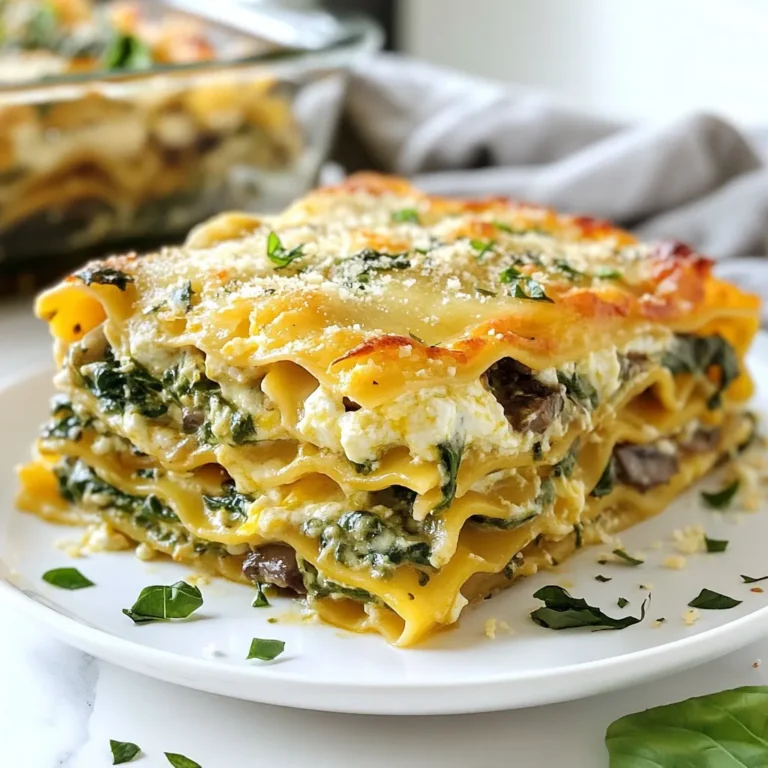 Für die cremige Spinat-Pilz-Lasagne benötigst du einige wichtige Zutaten. Diese Zutaten sind frisch und sorgen für den besten Geschmack. Hier sind die Hauptzutaten: - 9 Lasagne-Nudeln - 2 Esslöffel Olivenöl - 1 Zwiebel, fein gehackt - 2 Knoblauchzehen, gehackt - 230 g Champignons, in Scheiben geschnitten - 170 g frischer Spinat - 1 Tasse Ricotta-Käse - 1 Tasse Hüttenkäse - 1 Tasse geriebener Mozzarella-Käse - 1/2 Tasse geriebener Parmesan-Käse - 1 Esslöffel getrockneter Oregano - 1/2 Teelöffel Muskatnuss - Salz und Pfeffer nach Geschmack - 2 Tassen Marinara-Sauce Diese Zutaten geben der Lasagne ihre cremige Textur und tollen Geschmack. Bei der Auswahl der Lasagne-Nudeln empfehle ich, die besten für dein Gericht zu wählen. Du kannst frische oder getrocknete Nudeln verwenden. Frische Nudeln sind zart und kochen schnell. Getrocknete Nudeln sind leicht zu finden und einfach zu lagern. Achte darauf, sie al dente zu kochen. So bleiben sie beim Schichten stabil. Die richtigen Käsesorten machen den Unterschied. Ricotta und Hüttenkäse geben der Füllung eine cremige Basis. Mozzarella sorgt für das schmelzende Gefühl. Parmesan bringt zusätzlichen Geschmack. Du kannst auch andere Käsesorten ausprobieren. Probiere Gouda oder Feta für eine neue Note. Diese Kombination macht deine Lasagne besonders lecker. {{ingredient_image_2}} Heize deinen Ofen auf 190°C vor. Dies ist wichtig für das Backen der Lasagne. Während der Ofen aufheizt, koche die Lasagne-Nudeln. Folge den Anweisungen auf der Verpackung. Die Nudeln sollten al dente sein, also nicht zu weich. Nach dem Kochen, gieße sie ab und lege sie beiseite. So hast du sie bereit, wenn du die Lasagne schichtest. Jetzt ist es Zeit für die Füllung. Erhitze 2 Esslöffel Olivenöl in einer großen Pfanne bei mittlerer Hitze. Füge die fein gehackte Zwiebel und den Knoblauch hinzu. Brate sie an, bis die Zwiebel glasig wird. Das dauert etwa 3-5 Minuten. Dann kommen die Champignons in die Pfanne. Brate sie, bis sie weich und goldbraun sind. Das dauert etwa 5-7 Minuten. Jetzt kommt der frische Spinat. Rühre ihn unter und koche, bis er zusammenfällt. Das dauert nur 2-3 Minuten. Würze die Mischung mit Oregano, Muskatnuss, Salz und Pfeffer. Nimm die Pfanne vom Herd. In einer Rührschüssel vermenge den Ricotta, den Hüttenkäse und die Hälfte des Mozzarella. Mische alles gut zusammen, bis du eine einheitliche Masse hast. Beginne mit einer dünnen Schicht Marinara-Sauce auf dem Boden einer Auflaufform. Lege 3 Lasagne-Nudeln darauf. Breite die Hälfte der Ricotta-Mischung gleichmäßig über die Nudeln aus. Füge dann die Hälfte der Spinat-Pilz-Mischung hinzu und eine weitere Schicht Marinara-Sauce. Wiederhole diesen Vorgang mit 3 weiteren Nudeln, der restlichen Ricotta-Mischung, den restlichen Spinat-Pilzen und etwas Marinara-Sauce. Die letzte Schicht sollte mit der restlichen Marinara-Sauce bedeckt sein. Streue den restlichen Mozzarella und den Parmesan darüber. Decke die Form mit Aluminiumfolie ab und backe die Lasagne für 25 Minuten. Danach entferne die Folie und backe sie weitere 15 Minuten. Der Käse sollte sprudelnd und goldbraun sein. Lasse die Lasagne 10-15 Minuten abkühlen, bevor du sie in Stücke schneidest. Beim Lasagnebacken gibt es einige häufige Fehler. Ein großer Fehler ist, die Nudeln zu lange zu kochen. Sie sollten al dente sein, damit sie beim Backen nicht matschig werden. Ein weiterer Fehler ist, zu wenig Sauce zu verwenden. Eine gute Menge Marinara sorgt für Geschmack und Saftigkeit. Achten Sie darauf, die Lasagne nicht zu früh aus dem Ofen zu nehmen. Sie sollte sprudelnd und goldbraun sein. Lassen Sie sie nach dem Backen etwas ruhen. So setzen sich die Schichten besser. Die Käseschicht ist das Herzstück einer Lasagne. Für eine cremige Schicht mischen Sie Ricotta, Hüttenkäse und Mozzarella. Diese Mischung sorgt für Geschmack und Textur. Streuen Sie den Parmesan gleichmäßig darüber, um eine schöne Kruste zu erhalten. Nutzen Sie frischen Mozzarella für mehr Geschmack. Achten Sie darauf, die Käseschicht nicht zu dick zu machen. Eine dünne Schicht sorgt für eine gleichmäßige Schmelze. Frische Kräuter bringen Ihre Lasagne auf das nächste Level. Basilikum und Oregano sind perfekte Ergänzungen. Sie fügen Tiefe und Aroma hinzu. Hacken Sie frische Kräuter klein und mischen Sie sie in die Spinat-Pilz-Füllung. Auch ein Hauch von frischem Thymian kann wunderbar wirken. Frische Kräuter sind nicht nur geschmackvoll, sie sehen auch hübsch aus. Sie können die Lasagne mit ein wenig frischem Basilikum garnieren, um sie lebendiger zu machen. Pro Tipps Lasagne-Nudeln richtig kochen: Kochen Sie die Lasagne-Nudeln nur bis sie al dente sind, da sie beim Backen in der Sauce weitergaren. Frische Kräuter hinzufügen: Für zusätzlichen Geschmack können Sie frische Kräuter wie Basilikum oder Petersilie zwischen die Schichten der Lasagne streuen. Variationen der Käsesorten: Sie können auch andere Käsesorten wie Feta oder Gouda verwenden, um der Lasagne eine besondere Note zu verleihen. Vorbereitung im Voraus: Sie können die Lasagne im Voraus zubereiten und sie im Kühlschrank aufbewahren, bevor Sie sie backen. Das spart Zeit beim Servieren! {{image_4}} Für Vegetarier kann man die Lasagne leicht abwandeln. Ersetzen Sie den Ricotta und Hüttenkäse durch pflanzliche Alternativen. Cashew-Käse oder Tofu sind tolle Optionen. Diese geben Geschmack und eine cremige Textur. Achten Sie darauf, dass die Marinara-Sauce auch vegan ist. Frischer Spinat und Pilze bleiben die Hauptakteure in diesem Gericht. Möchten Sie mehr Protein? Fügen Sie einfach gekochtes Hähnchen oder Hackfleisch hinzu. Diese Zutaten passen gut zu den Spinat- und Pilzschichten. Eine weitere Möglichkeit ist, Linsen oder Kichererbsen zu verwenden. Diese sind gesund und lecker. Achten Sie darauf, die Gewürze anzupassen, damit der Geschmack stimmt. Für eine glutenfreie Lasagne wählen Sie spezielle glutenfreie Lasagne-Nudeln. Diese haben oft einen ähnlichen Geschmack und eine gute Konsistenz. Alternativ können Sie Zucchini oder Auberginen verwenden. Diese Gemüsesorten ersetzen die Nudeln. Sie sind leicht und lecker. Schichten Sie die Lasagne wie gewohnt mit der Füllung und Sauce. Lassen Sie die Lasagne vor dem Kühlen auf Raumtemperatur abkühlen. Wickeln Sie die Lasagne dann in Frischhaltefolie oder Aluminiumfolie. Sie können auch einen luftdichten Behälter verwenden. So bleibt die Lasagne frisch. Lagern Sie sie im Kühlschrank. Dort hält sie sich 3 bis 5 Tage. Um die Lasagne aufzuwärmen, heizen Sie den Ofen auf 180°C vor. Nehmen Sie die Lasagne aus dem Kühlschrank und entfernen Sie die Folie. Bedecken Sie sie mit frischer Marinara-Sauce, um Austrocknen zu verhindern. Backen Sie die Lasagne 20 bis 25 Minuten. Sie können auch die Mikrowelle benutzen. Erwärmen Sie sie in 1-Minuten-Intervallen, bis sie heiß ist. Die Lasagne lässt sich gut einfrieren. Wickeln Sie sie fest in Folie, bevor Sie sie in einen Behälter geben. Im Gefrierschrank hält sie bis zu 3 Monate. Zum Auftauen stellen Sie die Lasagne über Nacht in den Kühlschrank. Danach können Sie sie wie gewohnt aufwärmen. So bleibt der Geschmack erhalten. Die Lasagne bleibt im Kühlschrank etwa 3 bis 5 Tage frisch. Achte darauf, die Lasagne gut abzudecken. Das verhindert, dass sie austrocknet oder Gerüche annimmt. Du kannst sie in einem luftdichten Behälter aufbewahren. Wenn du die Lasagne länger lagern willst, friere sie ein. Ja, du kannst die Lasagne im Voraus zubereiten. Du kannst sie sogar am Vortag machen. Schichte alle Zutaten und decke die Auflaufform ab. Stelle sie dann in den Kühlschrank. Am Backtag musst du die Lasagne nur etwas länger im Ofen lassen. So hast du mehr Zeit für deine Gäste. Um mehr Geschmack zu bekommen, füge mehr Gewürze hinzu. Du kannst frische Kräuter wie Basilikum oder Thymian verwenden. Knoblauch und Zwiebeln geben auch mehr Aroma. Außerdem kannst du mit verschiedenen Käsesorten experimentieren. Füge etwas scharfen Käse oder Paprika hinzu, um es würziger zu machen. Diese Lasagne-Reise zeigt, wie du eine cremige Spinat-Pilz-Lasagne zaubern kannst. Du hast die Hauptzutaten, Nudeln und Käse ausgewählt. Auch die Schritte zum Layern und Backen sind klar. Wir haben Tipps zu Fehlern und perfekten Käseschichten besprochen. Egal, ob du vegan bist oder etwas Deftiges magst, es gibt tolle Variationen. Denke daran, Reste richtig zu lagern und aufzuwärmen. Vergiss nicht, mit frischen Kräutern zu experimentieren. Viel Spaß beim Kochen und Genießen deiner Lasagne!
