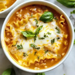 Um eine leckere cremige Lasagna Suppe zu machen, brauchen Sie: - 1 Esslöffel Olivenöl - 1 mittelgroße Zwiebel, gewürfelt - 2 Knoblauchzehen, gehackt - 450 g Rinder- oder Putenhackfleisch - 1 Dose (800 g) passierte Tomaten - 1 Liter Hühner- oder Gemüsebrühe - 2 Teelöffel getrocknete italienische Kräuter (Basilikum, Oregano, Thymian) - 1 Teelöffel rote Pfefferflocken (nach Geschmack) - 225 g Mafaldini oder eine beliebige Pasta - 240 g Ricotta-Käse - 240 ml Schlagsahne - 100 g geriebener Mozzarella-Käse - Salz und schwarzer Pfeffer nach Geschmack - Frische Basilikumblätter zur Garnierung Falls Sie etwas nicht finden, gibt es Ersatzmöglichkeiten. Sie können: - Olivenöl durch Sonnenblumenöl ersetzen - Rinderhack durch vegetarisches Hack ersetzen - Ricotta durch Hüttenkäse tauschen - Mafaldini durch Fusilli oder Penne ersetzen Diese Optionen halten den Geschmack gut und passen zu verschiedenen Diäten. Für den besten Geschmack ist die Qualität der Zutaten wichtig. Nutzen Sie frische Kräuter, wenn möglich. - Verwenden Sie frische Zwiebeln und Knoblauch für mehr Aroma. - Wählen Sie hochwertigen Ricotta-Käse, um die Cremigkeit zu verbessern. - Achten Sie darauf, dass die Brühe gut gewürzt ist. Eine hausgemachte Brühe ist perfekt. Diese kleinen Details machen einen großen Unterschied. {{ingredient_image_2}} Zuerst erhitze ich das Olivenöl in einem großen Topf. Ich stelle die Hitze auf mittlere Stufe. Dann füge ich die gewürfelte Zwiebel hinzu. Ich brate sie an, bis sie glasig ist. Das dauert etwa 5 Minuten. Danach gebe ich den gehackten Knoblauch dazu. Ich brate ihn für eine weitere Minute mit. Der Duft von Zwiebeln und Knoblauch ist einfach himmlisch. Jetzt kommt das Hackfleisch. Ich wähle Rinder- oder Putenhackfleisch. Ich gebe das Fleisch in den Topf und zerbrösele es. Ich brate es an, bis es gleichmäßig gebräunt ist. Das dauert einige Minuten. Ich lasse überschüssiges Fett ab, um die Suppe nicht zu ölig zu machen. Jetzt würze ich das Fleisch mit Salz und schwarzem Pfeffer. Ich gieße die passierten Tomaten und die Brühe in den Topf. Dann füge ich die getrockneten Kräuter hinzu. Basilikum, Oregano und Thymian geben der Suppe einen tollen Geschmack. Ich rühre alles gut um und füge rote Pfefferflocken hinzu, wenn ich es scharf mag. Ich lasse die Mischung aufkochen und reduziere dann die Hitze. Nach etwa 10 Minuten köcheln sind die Aromen perfekt. Jetzt kommt die Pasta dazu. Ich wähle Mafaldini, aber jede Pasta geht. Ich koche sie nach Packungsanweisung, etwa 8-10 Minuten. Wenn die Pasta al dente ist, rühre ich den Ricotta-Käse und die Schlagsahne ein. Das macht die Suppe schön cremig. Ich lasse alles für 2 Minuten erhitzen. Zum Schluss rühre ich den geriebenen Mozzarella-Käse ein, bis er schmilzt. Ich probiere die Suppe und passe die Gewürze nach meinem Geschmack an. Um Zeit zu sparen, bereiten Sie die Zutaten vor. Schneiden Sie die Zwiebel und den Knoblauch am Morgen. Sie können auch das Hackfleisch schon anbraten. Lagern Sie es im Kühlschrank. So sind Sie bereit, wenn es Zeit zum Kochen ist. Nutzen Sie vorgekochte Pasta, wenn Sie es eilig haben. So verkürzt sich die Kochzeit erheblich. Achten Sie darauf, die Zwiebel nicht zu lange zu braten. Sie soll glasig, aber nicht braun werden. Das gibt der Suppe einen besseren Geschmack. Fügen Sie die Brühe langsam hinzu, um Klumpen zu vermeiden. Rühren Sie gut um, damit alles gleichmäßig kocht. Überprüfen Sie die Gewürze am Ende. So können Sie den Geschmack anpassen. Für eine leichtere Version können Sie mageres Hackfleisch verwenden. Auch Geflügelbrühe ist eine gute Wahl. Wenn Sie weniger Fett möchten, ersetzen Sie die Sahne durch griechischen Joghurt. Das gibt eine ähnliche Cremigkeit. Für die Pasta wählen Sie Vollkornvarianten. So wird die Suppe gesünder, ohne den Geschmack zu verlieren. Pro Tipps Pasta richtig kochen: Achten Sie darauf, die Pasta al dente zu kochen, um ihre Textur in der Suppe zu bewahren. Gewürze anpassen: Probieren Sie die Suppe vor dem Servieren und passen Sie die Gewürze nach Ihrem Geschmack an, um die Aromen zu intensivieren. Frische Kräuter verwenden: Frische Basilikumblätter als Garnitur hinzufügen, um der Suppe ein frisches Aroma zu verleihen. Für mehr Cremigkeit sorgen: Wenn Sie eine cremigere Textur wünschen, können Sie mehr Ricotta-Käse oder Schlagsahne hinzufügen. {{image_4}} Sie können die Lasagna Suppe einfach vegetarisch machen. Nutzen Sie eine Mischung aus frischem Gemüse. Zucchini, Spinat und Pilze passen gut. Ersetzen Sie das Hackfleisch durch Linsen oder Kichererbsen. Das gibt der Suppe einen tollen Biss. Verwenden Sie Gemüsebrühe für mehr Geschmack. Auch Ricotta und Mozzarella bleiben gleich. So bleibt die Cremigkeit erhalten. Wenn Sie es schärfer mögen, fügen Sie mehr rote Pfefferflocken hinzu. Chili-Pulver ist auch eine gute Wahl. Sie können auch frische Jalapeños klein schneiden und dazugeben. Experimentieren Sie mit italienischen Gewürzen. Fügen Sie etwas Rosmarin oder Thymian hinzu. Diese Gewürze bringen eine neue Tiefe in den Geschmack. Ihre Suppe wird so richtig aufregend! Die Wahl der Pasta kann den Geschmack verändern. Mafaldini ist toll, aber Sie können auch andere Formen nutzen. Penne oder Fusilli sind ebenfalls lecker. Diese Pastaformen halten die Sauce gut fest. Sie sind einfach zu essen und geben der Suppe eine schöne Textur. Experimentieren Sie, um Ihre perfekte Kombination zu finden! Um die Lasagna Suppe frisch zu halten, lassen Sie sie zuerst abkühlen. Verwenden Sie dann einen luftdichten Behälter. Stellen Sie sicher, dass der Deckel gut schließt. So bleibt die Suppe bis zu drei Tage im Kühlschrank haltbar. Wenn Sie die Suppe länger aufbewahren möchten, frieren Sie sie ein. Füllen Sie die Suppe in gefriergeeignete Behälter. Lassen Sie etwas Platz, da die Suppe beim Gefrieren expandiert. Sie können die Suppe bis zu drei Monate im Gefrierfach aufbewahren. Zum Auftauen stellen Sie die gefrorene Suppe über Nacht in den Kühlschrank. Erhitzen Sie sie dann in einem Topf bei mittlerer Hitze. Für Reste der Lasagna Suppe können Sie auch kleine Portionen abfüllen. Diese Portionen sind ideal für ein schnelles Mittagessen. Sie lassen sich leicht aufwärmen und schmecken auch am nächsten Tag noch gut. Achten Sie darauf, die Reste innerhalb von drei Tagen zu essen, um die beste Qualität zu erhalten. Ja, du kannst die Lasagna Suppe im Voraus zubereiten. Koche die Suppe einfach nach dem Rezept. Lass sie dann abkühlen und fülle sie in einen luftdichten Behälter. Du kannst sie bis zu drei Tage im Kühlschrank aufbewahren. Wenn du sie wieder aufwärmst, füge etwas Brühe hinzu. So bleibt die Suppe schön cremig. Um die Suppe schärfer zu machen, füge mehr rote Pfefferflocken hinzu. Du kannst auch frische Chili oder Cayennepfeffer verwenden. Beginne mit einer kleinen Menge und taste dich langsam voran. Schmecke die Suppe regelmäßig ab, um die gewünschte Schärfe zu erreichen. Das gibt der Suppe einen tollen Kick! Als Beilage passen viele Dinge gut zu dieser Suppe. Ein frischer Salat ist immer eine gute Wahl. Auch knuspriges Brot oder Baguette ist perfekt. Du kannst auch geriebenen Parmesan oder frische Kräuter bereitstellen. Das gibt der Suppe eine extra Note. Diese Anleitung bietet dir eine klare Übersicht zu Lasagna Suppe. Du hast gelernt, welche Zutaten du brauchst und wie du sie clever ersetzen kannst. Die Schritt-für-Schritt-Anleitung hilft dir, das Gericht perfekt zuzubereiten. Unsere Tipps und Tricks zeigen dir, wie du Zeit sparst und häufige Fehler vermeidest. Du kannst auch die verschiedenen Variationen erkunden, um deine Suppe anzupassen. Denk daran, Reste richtig zu lagern und einige leckere Beilagen zu servieren. Jetzt bist du bereit, deine eigene köstliche Lasagna Suppe zu zaubern! Genieß das Kochen!