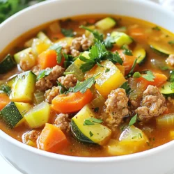 - 500 g gemahlenes Putenfleisch - 1 l natriumarme Hühnerbrühe - 1 Dose (400 g) gewürfelte Tomaten Die Hauptzutaten bilden die Grundlage für unsere gesunde Puten-Gemüsesuppe. Das gemahlene Putenfleisch bringt hochwertigen Protein und einen feinen Geschmack. Die natriumarme Hühnerbrühe sorgt für eine kräftige Basis, ohne zu salzig zu sein. Gewürfelte Tomaten in der Dose fügen eine schöne Süße und Textur hinzu. Diese Zutaten machen die Suppe nahrhaft und lecker. - Karotten, Sellerie, Paprika, Zucchini - Optionen für frisches Gemüse: Spinat und frische Petersilie Für die Gemüsevariationen gibt es viele Möglichkeiten. Karotten und Sellerie sorgen für eine schöne Süße und Crunch. Paprika bringt Farbe und zusätzliche Vitamine. Zucchini ist leicht und hat einen milden Geschmack. Frischer Spinat macht die Suppe noch gesünder. Petersilie kann zur Garnierung verwendet werden, um die Suppe schön aussehen zu lassen. Du kannst das Gemüse nach deinem Geschmack anpassen. - Olivenöl, getrockneter Thymian, geräuchertes Paprikapulver - Salz und Pfeffer nach Geschmack Die Gewürze und Öle verleihen der Suppe den letzten Schliff. Olivenöl sorgt für eine feine Basis und Geschmack. Getrockneter Thymian gibt ein Kräuteraroma. Geräuchertes Paprikapulver fügt eine rauchige Note hinzu, die die Suppe besonders macht. Salz und Pfeffer helfen, den Geschmack zu verbessern. Probiere die Suppe und passe die Gewürze an, bis sie perfekt ist. {{ingredient_image_2}} Beginne mit dem Schneiden des Gemüses. Du brauchst: - 1 Zwiebel, gewürfelt - 2 Knoblauchzehen, fein gehackt - 3 Karotten, gewürfelt - 2 Selleriestangen, gewürfelt - 1 Paprika, gewürfelt - 1 Zucchini, gewürfelt - 1 Tasse grüne Bohnen, in Stücke geschnitten Schneide alles klein, damit es schnell gar wird. Erhitze 1 Esslöffel Olivenöl in einem großen Topf. Füge 500 g gemahlenes Putenfleisch hinzu. Brate es 5-7 Minuten an, bis es braun ist. Zerbrich das Fleisch mit einem Löffel. Gib die gewürfelte Zwiebel und den gehackten Knoblauch dazu. Koche sie 3 Minuten, bis die Zwiebel weich ist. Füge dann die Karotten, den Sellerie und die Paprika hinzu. Rühre alles 5 Minuten, bis das Gemüse weich wird. Jetzt kommen die Zucchini und die grünen Bohnen dazu. Rühre gut um. Gieße 1 Liter natriumarme Hühnerbrühe und 1 Dose gewürfelte Tomaten mit Saft hinein. Füge 1 Teelöffel getrockneten Thymian, 1 Teelöffel geräuchertes Paprikapulver, Salz und Pfeffer hinzu. Bringe alles zum Kochen. Reduziere die Hitze und lasse die Suppe 20-25 Minuten köcheln. So verbinden sich die Aromen und das Gemüse wird zart. Rühre 2 Tassen frischen Spinat kurz vor dem Servieren ein. Der Spinat sollte nur kurz welken. Probiere die Suppe und passe die Gewürze nach deinem Geschmack an. Serviere die Suppe heiß und garniere sie mit frischer, gehackter Petersilie. So sieht die Suppe nicht nur gut aus, sondern schmeckt auch köstlich! - Die richtige Brühe wählen: Verwende natriumarme Hühnerbrühe. Sie gibt der Suppe einen tollen Geschmack, ohne zu salzig zu sein. - Köcheltipps für optimale Aromen: Lasse die Suppe 20-25 Minuten köcheln. So verbinden sich die Aromen gut. - Gewürze nach Belieben variieren: Probiere frischen Thymian oder Basilikum. Diese Kräuter machen die Suppe noch leckerer. - Schärfe hinzufügen oder reduzieren: Füge eine Prise Cayennepfeffer hinzu, wenn du es scharf magst. Für weniger Schärfe lasse die Gewürze einfach weg. - Sinnvolle Küchengeräte für die Zubereitung: Nutze einen großen Topf, um genügend Platz für alle Zutaten zu haben. Ein scharfes Messer hilft beim Schneiden des Gemüses. - Tipps zum Anrichten der Suppe: Garniere die Suppe mit frischer Petersilie. So sieht sie schön aus und schmeckt frisch. Pro Tipps Fleischwahl: Verwende frisches oder gefrorenes Putenfleisch, um den besten Geschmack und die beste Textur in deiner Suppe zu erzielen. Gemüsevariationen: Du kannst das Gemüse nach Saison oder Vorliebe anpassen. Süßkartoffeln oder Kürbis sind ebenfalls gute Ergänzungen. Würze anpassen: Schmecke die Suppe vor dem Servieren ab und füge nach Bedarf mehr Gewürze hinzu, um den Geschmack zu intensivieren. Aufbewahrung: Die Suppe lässt sich im Kühlschrank bis zu 3 Tage aufbewahren. Sie schmeckt am nächsten Tag oft noch besser, da sich die Aromen setzen. {{image_4}} Wenn du das Putenfleisch ersetzen möchtest, probiere Huhn oder Rind. Diese Optionen haben einen ähnlichen Geschmack und passen gut zur Suppe. Du kannst auch eine vegetarische Variante machen. Ersetze das Fleisch mit Hülsenfrüchten wie Linsen oder Kichererbsen. Diese sind proteinreich und sorgen für eine tolle Textur. Verwende saisonales Gemüse, um den Geschmack zu verbessern. Im Frühling sind Spargel und Erbsen frisch. Im Herbst kannst du Kürbis oder Süßkartoffeln hinzufügen. Das macht die Suppe bunter und nahrhafter. Frische Kräuter wie Basilikum oder Thymian geben der Suppe einen besonderen Kick. Füge sie kurz vor dem Servieren hinzu. Du kannst die Gewürze anpassen, um verschiedene Küchen zu probieren. Für asiatische Aromen füge Ingwer und Sojasauce hinzu. Für mediterrane Noten verwende Oregano und Zitronensaft. Diese kleinen Änderungen geben der Suppe neue Geschmäcker. Probiere es aus und finde deine Lieblingsversion! - Optimale Lagerung im Kühlschrank: Bewahre die Suppe in einem luftdichten Behälter auf. So bleibt sie frisch. Lass die Suppe auf Raumtemperatur abkühlen, bevor du sie in den Kühlschrank stellst. Sie bleibt dort bis zu 4 Tage gut. - Tipps für die Gefrierung: Du kannst die Suppe auch einfrieren. Verwende gefrierfeste Behälter oder Beutel. Teile die Suppe in Portionen auf. So kannst du sie leicht entnehmen. Sie hält sich bis zu 3 Monate im Gefrierschrank. - Wie lange ist die Suppe haltbar? Im Kühlschrank bleibt die Suppe bis zu 4 Tage frisch. Im Gefrierfach kannst du sie bis zu 3 Monate lagern. - Hinweise zu Veränderungen des Geschmacks bei längerem Lagern: Mit der Zeit kann der Geschmack der Suppe sich ändern. Das Gemüse kann weich werden und die Aromen können schwächer werden. Es ist am besten, die Suppe frisch zu genießen. - Bester Weg, die Suppe erneut zu erhitzen: Erhitze die Suppe langsam auf dem Herd. Stelle die Hitze auf mittlere Stufe. Rühre die Suppe regelmäßig, damit sie gleichmäßig warm wird. Du kannst auch die Mikrowelle verwenden. Stelle sie dabei in eine mikrowellengeeignete Schüssel. - Tipps für die Vermeidung von Überkochen: Decke die Schüssel nicht vollständig ab, wenn du die Suppe in der Mikrowelle erhitzt. Lass etwas Platz für den Dampf. Wenn du auf dem Herd erhitzt, halte die Hitze niedrig und rühre oft um, um Überkochen zu vermeiden. Um die Puten-Gemüsesuppe glutenfrei zu machen, wähle eine glutenfreie Brühe. Viele Marken bieten glutenfreie Hühnerbrühe an. Achte darauf, dass die gewürfelten Tomaten auch keine Gluten enthalten. Du kannst zusätzlich Gemüse wie Karotten und Sellerie verwenden. Diese sind alle glutenfrei und schmecken gut in der Suppe. Ja, du kannst die Suppe im Slow Cooker zubereiten. Brate das Putenfleisch zuerst in einer Pfanne an. Das gibt einen tollen Geschmack. Gib dann das Putenfleisch und das geschnittene Gemüse in den Slow Cooker. Füge Brühe, Tomaten und Gewürze hinzu. Stelle den Slow Cooker auf niedrige Hitze und koche die Suppe für 6-8 Stunden. Das ergibt eine zarte und aromatische Suppe. Meal Prep ist einfach mit dieser Suppe. Teile die Suppe in Portionen auf. Verwende luftdichte Behälter, die gut schließen. So bleibt die Suppe frisch. Du kannst die Portionen auch einfrieren. Achte darauf, etwas Platz im Behälter zu lassen, da die Suppe beim Gefrieren an Volumen zunimmt. Vor dem Servieren einfach aufwärmen. Diese Puten-Gemüsesuppe ist einfach zuzubereiten und voller Geschmack. Wir haben die Hauptzutaten und mehrere Gemüsevariationen sowie verschiedene Gewürze besprochen. Die Schritt-für-Schritt-Anleitung macht das Kochen leicht. Tipps zur perfekten Konsistenz und Geschmacksanpassungen helfen bei der individuellen Gestaltung. Denke an die Variationen mit verschiedenen Proteinen und saisonalem Gemüse. Lagerhinweise und Aufwärmtipps gewährleisten die beste Qualität. So kannst du die Suppe oft genießen, ohne dass der Geschmack leidet. Experimente mit neuen Aromen sind immer willkommen. Viel Spaß beim Kochen!
