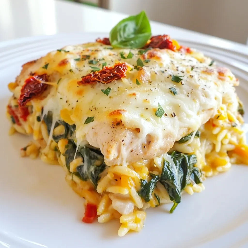 Für die Tuskanische Hühnchen-Orzo-Backe brauchen Sie: - 450 g Hähnchenbrustfilets, gewürfelt - 200 g Orzo-Nudeln - 480 ml Hühnerbrühe - 1 Dose (420 g) gewürfelte Tomaten, abgetropft - 100 g frischer Spinat, grob gehackt - 75 g getrocknete Tomaten, fein gehackt Diese Zutaten sind die Basis für das Gericht. Das Hähnchen gibt einen tollen Geschmack. Die Orzo-Nudeln sind perfekt, weil sie die Brühe gut aufnehmen. Spinat und Tomaten bringen Farbe und Frische. Die Gewürze und Aromen machen das Gericht besonders: - 2 Knoblauchzehen, fein gehackt - 1 Teelöffel italienische Gewürzmischung - 1/2 Teelöffel rote Pfefferflocken (optional) - Salz und Pfeffer nach Geschmack - 2 Esslöffel Olivenöl Knoblauch gibt einen tollen Duft und Geschmack. Die italienische Gewürzmischung hebt das Gericht an. Rote Pfefferflocken sind ein guter Kick, aber nicht nötig, wenn Sie es mild mögen. Käse ist der Star des Gerichts: - 125 g Mozzarella-Käse, gerieben - 30 g Parmesan-Käse, frisch gerieben Mozzarella schmilzt schön und wird cremig. Parmesan gibt einen herzhaften Geschmack. Zusammen machen sie die Backe reichhaltig und köstlich. Sie sorgen dafür, dass die Oberseite goldbraun und knusprig wird. {{ingredient_image_2}} Zuerst müssen Sie alle Zutaten bereitstellen. Hier ist, was Sie benötigen: - 450 g Hähnchenbrustfilets, gewürfelt - 200 g Orzo-Nudeln - 480 ml Hühnerbrühe - 1 Dose (420 g) gewürfelte Tomaten, abgetropft - 100 g frischer Spinat, grob gehackt - 75 g getrocknete Tomaten, fein gehackt - 125 g Mozzarella-Käse, gerieben - 30 g Parmesan-Käse, frisch gerieben - 2 Knoblauchzehen, fein gehackt - 1 Teelöffel italienische Gewürzmischung - 1/2 Teelöffel rote Pfefferflocken (optional) - Salz und Pfeffer nach Geschmack - 2 Esslöffel Olivenöl Sammeln Sie alles, um Zeit zu sparen. So geht's schneller. Erhitzen Sie das Olivenöl in einer großen Pfanne. Fügen Sie die gewürfelten Hähnchenstücke hinzu. Würzen Sie das Hähnchen mit italienischer Gewürzmischung, Salz, Pfeffer und roten Pfefferflocken. Braten Sie es 5-7 Minuten lang. Das Hähnchen sollte durch sein und leicht braun werden. Geben Sie dann den gehackten Knoblauch dazu. Braten Sie ihn für 1-2 Minuten mit, bis er duftet. In einer großen Schüssel vermengen Sie das Hähnchen, die Orzo-Nudeln, die Hühnerbrühe, die gewürfelten Tomaten, den Spinat und die getrockneten Tomaten. Rühren Sie alles gut um. Füllen Sie die Mischung in eine gefettete Auflaufform. Decken Sie die Form mit Aluminiumfolie ab, damit das Gericht nicht austrocknet. Backen Sie es 20 Minuten bei 175°C. Nehmen Sie die Folie ab und rühren Sie die Mischung um. Bestreuen Sie die Mischung mit Mozzarella und Parmesan. Backen Sie alles ohne Folie für weitere 15-20 Minuten. Der Käse sollte geschmolzen und goldbraun sein. Lassen Sie das Gericht 5 Minuten ruhen, bevor Sie es servieren. Um die Tuskanische Hühnchen-Orzo-Backe perfekt zu machen, achte auf die Kochzeit. Koche die Orzo-Nudeln nur bis sie al dente sind. So bleiben sie beim Backen nicht matschig. Verwende frische Zutaten für den besten Geschmack. Frischer Spinat bringt Farbe und Nährstoffe. Die Mischung aus Mozzarella und Parmesan sorgt für einen tollen Käsegeschmack. Ein häufiger Fehler ist, die Hähnchenstücke zu klein zu schneiden. Halte sie etwa 2,5 cm groß, damit sie saftig bleiben. Vergiss nicht, die Folie während des ersten Backens draufzulassen. So trocknet das Gericht nicht aus. Vermeide es auch, zu viel Salz hinzuzufügen. Die Brühe und der Käse bringen bereits Geschmack mit. Serviere die Backe direkt aus der Form. Das sieht einladend aus und spart Zeit. Garniere das Gericht mit frischem Basilikum oder einem Spritzer Zitronensaft. Das bringt frische Aromen und sorgt für einen schönen Farbkontrast. Du kannst auch etwas geriebenen Parmesan obenauf streuen, um es noch schicker zu machen. Pro Tipps Hähnchen marinieren: Marinieren Sie das Hähnchen mindestens 30 Minuten vor dem Braten in einer Mischung aus Olivenöl, Zitronensaft und Gewürzen, um den Geschmack zu intensivieren. Orzo richtig kochen: Kochen Sie die Orzo-Nudeln in der Hühnerbrühe für zusätzlichen Geschmack, anstatt sie in Wasser zu garen. Käsevariationen: Experimentieren Sie mit anderen Käsesorten wie Gouda oder Feta für eine andere Geschmacksrichtung und Textur. Gemüse hinzufügen: Fügen Sie zusätzliches Gemüse wie Zucchini oder Paprika hinzu, um das Gericht noch nahrhafter und bunter zu gestalten. {{image_4}} Für eine leckere vegetarische Option ersetzen Sie das Hähnchen durch Tofu oder Kichererbsen. Diese Zutaten bringen Protein und Geschmack. Sie können auch mehr Gemüse hinzufügen. Zucchini, Paprika oder Auberginen passen gut. Achten Sie darauf, das Gemüse gut zu würzen. Fühlen Sie sich frei, kreativ zu sein! Fügen Sie schwarze Oliven oder Artischockenherzen hinzu. Auch frische Kräuter, wie Basilikum oder Oregano, bringen tolle Aromen. Wenn Sie es schärfer mögen, erhöhen Sie die Menge der roten Pfefferflocken. Für eine cremigere Konsistenz probieren Sie Frischkäse oder Ricotta. Nutzen Sie frisches Gemüse der Saison. Im Frühling sind Spargel und Erbsen ideal. Im Herbst können Sie Kürbis oder Pilze verwenden. Diese Zutaten geben dem Gericht eine neue Note. Wählen Sie saisonale Kräuter, um den Geschmack zu heben. So bleibt Ihre Tuskanische Hühnchen-Orzo-Backe immer spannend und frisch. Lagern Sie die Tuskanische Hühnchen-Orzo-Backe in einem luftdichten Behälter. So bleibt es frisch. Lassen Sie das Gericht zuerst abkühlen. Es hält sich bis zu drei Tage im Kühlschrank. Wenn Sie es aufwärmen, achten Sie auf die Temperatur. Es sollte immer gut durchgeheizt sein. Das Einfrieren ist eine gute Option. Teilen Sie die Backe in Portionen auf. Verwenden Sie gefrierfeste Behälter oder Beutel. Achten Sie darauf, möglichst viel Luft zu entfernen. So vermeiden Sie Frostbrand. Die Backe hält sich bis zu drei Monate im Gefrierschrank. Um die Backe wieder aufzuwärmen, können Sie den Ofen nutzen. Stellen Sie ihn auf 175°C ein. Decken Sie das Gericht mit Folie ab. So bleibt es saftig. Backen Sie es etwa 20 Minuten. Sie können auch die Mikrowelle nutzen. Achten Sie darauf, es gleichmäßig zu erwärmen. Die Zubereitungszeit beträgt etwa 15 Minuten. Das Backen im Ofen dauert 35 bis 40 Minuten. Insgesamt brauchst du also etwa 50 Minuten, um dieses köstliche Gericht zu machen. Diese Zeit ist schnell vergangen, und du wirst mit einem leckeren Essen belohnt. Ja, du kannst Orzo durch andere kleine Pastaarten wie Reisnudeln oder kleine Muschelnudeln ersetzen. Achte darauf, die Kochzeit anzupassen. Die Konsistenz wird etwas anders, aber der Geschmack bleibt lecker. Experimentiere mit verschiedenen Sorten, um deinen eigenen Twist zu finden. Zu dieser Tuskanischen Hühnchen-Orzo-Backe passen viele Beilagen gut. Ein frischer grüner Salat bringt einen schönen Kontrast. Auch geröstetes Gemüse ist eine tolle Wahl. Du kannst auch etwas knuspriges Brot servieren, um die köstliche Soße aufzutunken. Die Tuskanische Hühnchen-Orzo-Backe ist einfach zuzubereiten und schmackhaft. Wir haben die Hauptzutaten, Gewürze und Käsesorten besprochen. Außerdem gab es eine klare Schritt-für-Schritt-Anleitung. Tipps halfen, häufige Fehler zu vermeiden und das Gericht zu perfektionieren. Variationen wie vegetarische Alternativen erweitern die Auswahl. Außerdem wissen Sie jetzt, wie Sie Reste richtig lagern und wieder aufwärmen. Nutzen Sie diese Informationen, um Ihr Kocherlebnis zu verbessern und Freude am Essen zu haben. Experimentieren Sie mit den Zutaten und bringen Sie frische Aromen auf den Tisch.