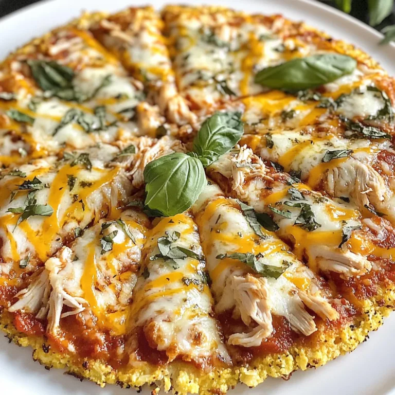 Um diese leckere Käse-Knoblauch-Protein-Pizza zu machen, benötigst du: - 2 Tassen Blumenkohlreis - 1 Tasse geriebener Mozzarella-Käse - 1/2 Tasse geriebener Parmesan-Käse - 1 großes Ei - 2 Knoblauchzehen, fein gehackt - 1 Teelöffel getrockneter Oregano - 1/2 Teelöffel Salz - 1/4 Teelöffel schwarzer Pfeffer - 1 Tasse gekochtes und zerrissenes Hähnchenbrustfleisch (oder eine beliebige Proteinquelle) - 1/2 Tasse Marinara-Sauce - Frische Basilikumblätter zur Garnierung (optional) - Extra Mozzarella zum Belegen Diese Zutaten sind einfach zu finden. Du kannst sie in jedem Supermarkt kaufen. Zusätzlich zu den Hauptzutaten kannst du noch mehr Geschmack hinzufügen. Hier sind einige Vorschläge: - Rote Paprika für einen süßen Kick - Oliven für eine salzige Note - Chili-Flocken für etwas Schärfe - Frische Kräuter wie Petersilie oder Thymian Diese Zutaten machen die Pizza noch leckerer und interessanter. Hier sind einige Nährwertangaben für die Hauptzutaten: - Blumenkohlreis: Niedrig in Kalorien, hoch in Ballaststoffen - Mozzarella-Käse: Gute Proteinquelle, enthält Kalzium - Parmesan-Käse: Reich an Geschmack, liefert auch Protein - Hähnchenbrust: Mager, voller Eiweiß - Knoblauch: Stärkt das Immunsystem Diese Nährstoffe helfen dir, dich gesund zu fühlen. Genieß die Pizza ohne schlechtes Gewissen! {{ingredient_image_2}} Beginne mit der Herstellung des Pizzabodens. Du benötigst zwei Tassen Blumenkohlreis. Blumenkohlreis ist einfach zuzubereiten. Du kannst frischen Blumenkohl in einem Mixer zerkleinern oder bereits gekauften verwenden. In einer großen Schüssel vermischst du dann den Blumenkohlreis mit einer Tasse geriebenem Mozzarella-Käse und einer halben Tasse Parmesan-Käse. Füge ein großes Ei hinzu. Der Ei hilft, alles zusammenzuhalten. Hacke zwei Knoblauchzehen fein und füge sie ebenfalls hinzu. Gib einen Teelöffel getrockneten Oregano, einen halben Teelöffel Salz und einen viertel Teelöffel schwarzen Pfeffer dazu. Mische alles gut, bis die Zutaten gleichmäßig verteilt sind. Jetzt verteilst du die Blumenkohl-Mischung auf einem mit Backpapier ausgelegten Backblech. Forme sie zu einem gleichmäßigen Pizzaboden. Achte darauf, dass der Boden etwa 0,5 cm dick ist. Heize deinen Ofen auf 220°C vor. Backe den Boden für etwa 20 bis 25 Minuten. Er sollte goldbraun und fest sein. Nach dem Backen nimmst du den Boden aus dem Ofen. Jetzt kommt die Marinara-Sauce ins Spiel. Verteile sie gleichmäßig über den Pizzaboden. Dann belege die Sauce mit einer Tasse gekochtem und zerrissenem Hähnchenbrustfleisch. Du kannst auch eine andere Proteinquelle verwenden. Streue etwas extra Mozzarella-Käse darüber. Schiebe die Pizza zurück in den Ofen und backe sie für weitere 10 bis 15 Minuten. Der Käse sollte schmelzen und blubbern. Nimm die Pizza aus dem Ofen, lass sie einige Minuten abkühlen und schneide sie dann in Stücke. Du kannst sie nach Belieben mit frischen Basilikumblättern garnieren. Um den perfekten Blumenkohlboden zu machen, achte auf die Feuchtigkeit. Blumenkohlreis muss gut entwässert werden. Du kannst ihn in ein Küchentuch wickeln und drücken, um überschüssige Flüssigkeit zu entfernen. So wird der Boden schön knusprig. Achte darauf, dass du den Boden gleichmäßig auf dem Blech verteilst. Eine Dicke von etwa 0,5 cm ist ideal. Das sorgt für eine gleichmäßige Backzeit. Du kannst viele verschiedene Proteinquellen verwenden. Hähnchen ist eine gute Wahl, aber auch Pute oder Tofu passen gut. Wenn du Fisch magst, probiere Lachs oder Thunfisch. Für eine vegetarische Option sind Kichererbsen oder schwarze Bohnen lecker. Du kannst auch gekochte Eier oder Quark für extra Protein hinzufügen. So bleibt die Pizza nahrhaft und sättigend. Käse macht die Pizza besonders lecker. Verwende frischen Mozzarella für den besten Geschmack. Du kannst auch Gouda oder Cheddar ausprobieren. Achte darauf, den Käse gleichmäßig zu verteilen. So schmilzt er gleichmäßig und bildet eine schöne Kruste. Wenn du mehr Geschmack willst, füge etwas Feta oder Blauschimmelkäse hinzu. Das gibt der Pizza einen tollen Kick. Denke daran, den Käse erst nach dem Backen zu streuen, wenn du mehr Schmelz willst. Pro Tipps Blumenkohlreis gut abtropfen lassen: Stellen Sie sicher, dass der Blumenkohlreis gut abgetropft ist, um eine matschige Pizza zu vermeiden. Variationen bei den Toppings: Experimentieren Sie mit verschiedenen Toppings wie Paprika, Oliven oder Spinat, um Ihre Pizza nach Ihrem Geschmack anzupassen. Vorheizen des Ofens: Achten Sie darauf, den Ofen vollständig vorzuheizen, um sicherzustellen, dass der Pizzaboden gleichmäßig und knusprig wird. Verwendung von frischen Kräutern: Frische Basilikumblätter oder andere Kräuter verleihen der Pizza zusätzlichen Geschmack und Frische. {{image_4}} Du kannst die Pizza ganz einfach anpassen. Füge dein Lieblingsgemüse hinzu. Hier sind ein paar Vorschläge: - Spinat: Frischer Spinat bringt Farbe und Geschmack. - Paprika: Bunte Paprika sorgen für Süße und Knackigkeit. - Zucchini: Dünne Zucchinischeiben geben einen milden Geschmack. - Pilze: Champignons oder Portobello bringen Umami und Textur. Wenn du eine glutenfreie Pizza möchtest, ist Blumenkohl die perfekte Basis. Es gibt auch viele vegetarische Optionen: - Tofu: Zerkleinertes Tofu kann eine gute Proteinquelle sein. - Kichererbsen: Kichererbsen verleihen der Pizza eine nussige Note. - Gemüsebratlinge: Diese sind eine großartige Option für mehr Geschmack und Textur. Um deiner Pizza mehr Geschmack zu geben, probiere diese Gewürze: - Thymian: Ein klassisches Gewürz, das gut zu Käse passt. - Chili-Flocken: Für etwas Schärfe, streue sie einfach darüber. - Knoblauchpulver: Wenn du mehr Knoblauchgeschmack magst, ist dies eine tolle Wahl. - Italienische Kräuter: Eine Mischung aus getrocknetem Basilikum und Oregano macht alles besser. Mit diesen Variationen und Tipps kannst du deine Cheesy Garlic Protein Pizza nach deinem Geschmack gestalten! Um die Käse-Knoblauch-Protein-Pizza frisch zu halten, bewahren Sie die Reste im Kühlschrank auf. Lassen Sie die Pizza vor dem Lagern etwas abkühlen. Wickeln Sie die Stücke in Frischhaltefolie oder legen Sie sie in einen luftdichten Behälter. So bleibt die Pizza für bis zu drei Tage frisch. Stellen Sie sicher, dass die Temperatur im Kühlschrank unter 4 °C liegt. Falls Sie die Pizza länger aufbewahren möchten, können Sie sie einfrieren. Schneiden Sie die Pizza in Stücke und legen Sie sie in einen gefrierfesten Behälter oder wickeln Sie sie in Alufolie. Die Pizza bleibt bis zu zwei Monate im Gefrierfach gut. Zum Wiedererwärmen, lassen Sie die Pizza zuerst im Kühlschrank auftauen. Dann backen Sie sie bei 180 °C für etwa 10-15 Minuten, bis sie heiß ist. Die Käse-Knoblauch-Protein-Pizza schmeckt am besten frisch, aber mit der richtigen Lagerung bleibt sie lecker. Die Pizza sollte innerhalb von drei Tagen nach dem Kochen verzehrt werden, wenn sie im Kühlschrank liegt. Achten Sie darauf, die Pizza nicht länger als zwei Monate im Gefrierfach zu lassen, um die beste Qualität zu erhalten. Um die Pizza vegan zu machen, tausche das Ei gegen einen Leinsamen-Ersatz. Mische dazu einen Esslöffel Leinsamen mit drei Esslöffeln Wasser. Lass es fünf Minuten stehen, bis es dick wird. Verwende pflanzlichen Käse anstelle von Mozzarella und Parmesan. Viele Marken bieten gute vegane Alternativen an. Du kannst auch mehr Gemüse als Belag verwenden, wie Paprika oder Zucchini. So bleibt der Geschmack lecker und die Pizza bleibt vegan. Ja, du kannst einen anderen Teig verwenden. Eine gute Wahl ist Kichererbsenteig oder Vollkornteig. Diese Optionen bieten eine ähnliche Textur und sind gesund. Du kannst sogar Pizzateig aus Haferflocken machen. Mische Hafer mit Wasser und backe ihn leicht vor, bevor du die Beläge hinzufügst. Das gibt dir eine andere, aber leckere Basis für deine Pizza. Der Proteingehalt pro Portion dieser Pizza liegt bei etwa 30 Gramm. Das kommt hauptsächlich vom Hähnchen und dem Käse. Wenn du die Pizza vegan machst, verwende eine proteinreiche Quelle wie Tofu oder Linsen. Diese halten den Proteingehalt hoch und sorgen für eine gesunde Mahlzeit. Diese Anleitung zu Blumenkohlpizza deckt alle wichtigen Zutaten und Schritte ab. Du hast gelernt, wie du den Teig vorbereitest und die perfekte Konsistenz erreichst. Die Tipps helfen dir, deine Pizza individuell zu gestalten und richtig zu lagern. Denke daran, verschiedene Zutaten und Varianten auszuprobieren. So findest du die beste Kombination für deinen Geschmack. Nutze die Antworten auf häufige Fragen, um deine Erfahrung zu verbessern. Jetzt bist du bereit, deine eigene köstliche Blumenkohlpizza zu machen!