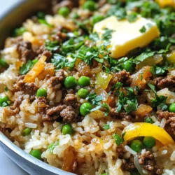 - 450g Rinderhackfleisch - 1 Tasse ungekochten Jasminreis - 4 Tassen Rinderbrühe - 4 Esslöffel ungesalzene Butter - 5 Knoblauchzehen, fein gehackt - 1 mittelgroße Zwiebel, gewürfelt - 1 Paprika, gewürfelt (beliebige Farbe) - 1 Teelöffel getrockneter Oregano - 1 Teelöffel getrockneter Thymian - Salz und Pfeffer nach Geschmack - 1 Tasse tiefgefrorene Erbsen - Frische Petersilie, gehackt (zum Garnieren) Für dieses Gericht brauchst du: - Eine große Pfanne - Einen Spatel oder Kochlöffel - Ein Schneidebrett - Ein scharfes Messer - Messbecher und Löffel Um dem Gericht noch mehr Geschmack zu geben, kannst du folgende Zutaten hinzufügen: - Chili oder Paprika für Schärfe - Frischer Zitronensaft für Frische - Parmesan-Käse zum Bestreuen - Weitere Kräuter wie Basilikum oder Schnittlauch Jede Zutat bringt ihren eigenen Geschmack. Experimentiere und finde deine Lieblingskombination! {{ingredient_image_2}} Zuerst müssen wir das Gemüse schneiden. Nimm eine mittelgroße Zwiebel und würfle sie. Dann nimm eine Paprika deiner Wahl und schneide sie ebenfalls in kleine Stücke. Du kannst jede Farbe wählen, die dir gefällt. Diese zwei Zutaten bringen viel Geschmack in unser Gericht. Jetzt erhitzen wir eine große Pfanne bei mittlerer Hitze. Gib 2 Esslöffel ungesalzene Butter in die Pfanne. Lass die Butter schmelzen. Füge nun die gewürfelte Zwiebel und die Paprika hinzu. Brate sie für etwa 3-4 Minuten an, bis sie weich sind. Danach kommt der gehackte Knoblauch dazu. Diesen braten wir für weitere 1-2 Minuten an. Achte darauf, dass der Knoblauch nicht verbrennt, sonst wird er bitter. Jetzt erhöhen wir die Hitze auf mittel-hoch und geben das Rinderhackfleisch in die Pfanne. Koche es, bis es schön braun ist. Das dauert etwa 5-7 Minuten. Verwende einen Spatel, um das Fleisch zu zerkleinern. Wenn zu viel Fett in der Pfanne ist, gieße es ab. Jetzt fügen wir den ungekochten Jasminreis hinzu. Mit diesem Reis wird unser Gericht besonders lecker. Gib auch Oregano, Thymian, Salz und Pfeffer dazu. Rühre alles gut um und röste den Reis für 1-2 Minuten. Danach gießt du die Rinderbrühe in die Pfanne. Lass alles aufkochen. Reduziere dann die Hitze und decke die Pfanne ab. Lasse das Ganze für etwa 15-20 Minuten köcheln. So nimmt der Reis die Flüssigkeit auf und wird fluffig. Wenn der Reis fertig ist, rühre die tiefgefrorenen Erbsen und die restlichen 2 Esslöffel Butter unter. Lass das Ganze für weitere 5 Minuten köcheln, bis die Erbsen warm sind. Schmecke alles ab und passe die Gewürze nach deinem Geschmack an. Die Garzeit für den Reis ist wichtig. Ich empfehle, den Jasminreis etwa 15 bis 20 Minuten zu kochen. Achte darauf, die Pfanne abzudecken, damit der Dampf den Reis perfekt gart. Wenn du den Reis zu früh abdeckst, wird er nicht fluffig. Lass ihn nach dem Kochen noch etwas ruhen, damit die Körner sich setzen können. Um das Gericht leichter zu machen, kannst du das Rinderhackfleisch abtropfen lassen. Verwende mageres Hackfleisch, um das Fett zu reduzieren. Du kannst auch weniger Butter nutzen oder sogar ganz darauf verzichten. Stattdessen kannst du etwas Olivenöl verwenden. Das gibt einen tollen Geschmack und spart Kalorien. Um das Gericht zu verfeinern, benutze frische Kräuter. Petersilie bringt Frische und Farbe. Du kannst auch Basilikum oder Schnittlauch ausprobieren. Für einen würzigeren Geschmack füge etwas Paprika oder Chili hinzu. Auch ein Spritzer Zitronensaft am Ende sorgt für einen tollen Kick. Experimentiere, um deinen perfekten Geschmack zu finden! Pro Tipps Fleischwahl: Verwenden Sie hochwertiges Rinderhackfleisch für einen intensiveren Geschmack und eine bessere Textur. Reis kochen: Achten Sie darauf, den Reis vor dem Hinzufügen zur Pfanne kurz zu rösten, um das Aroma zu verstärken. Butter hinzufügen: Fügen Sie die Butter am Ende hinzu, um eine cremigere Konsistenz zu erreichen und den Geschmack zu intensivieren. Frische Kräuter: Verwenden Sie frische Petersilie zum Garnieren, um das Gericht farblich aufzupeppen und frische Aromen hinzuzufügen. {{image_4}} Wenn du eine vegane oder vegetarische Option suchst, ersetze das Rinderhackfleisch. Du kannst für eine ähnliche Textur Soja- oder Linsenfleisch verwenden. Diese Alternativen sind nahrhaft und lecker. Verwende auch pflanzliche Butter, um die Knoblauchbutter zu ersetzen. Diese Änderungen halten das Gericht schmackhaft und gesund. Das Rezept erlaubt viel Spielraum bei Gemüsesorten. Probiere zum Beispiel Zucchini, Karotten oder Spinat. Diese Gemüsesorten bringen Farbe und Nährstoffe in das Gericht. Du kannst sie zusammen mit Zwiebeln und Paprika anbraten. Achte darauf, das Gemüse in gleich große Stücke zu schneiden, damit es gleichmäßig gart. Wenn du es scharf magst, füge frische Chili oder Cayennepfeffer hinzu. Du kannst auch geräucherte Paprika verwenden, um einen rauchigen Geschmack zu erzielen. Diese kleinen Anpassungen machen dein Gericht aufregender und voller Geschmack. Beginne mit einer kleinen Menge und passe die Schärfe nach deinem persönlichen Geschmack an. Lagern Sie die Reste des Garlic Butter Beef and Rice Skillet im Kühlschrank. Verwenden Sie einen luftdichten Behälter. Stellen Sie sicher, dass das Gericht vollständig abgekühlt ist, bevor Sie es einpacken. So bleibt der Geschmack frisch. Im Kühlschrank hält es sich bis zu drei Tage. Sie können die Reste auch einfrieren. Teilen Sie das Gericht in Portionen. Verwenden Sie gefriergeeignete Behälter oder Beutel. Vergessen Sie nicht, das Datum darauf zu schreiben. So behalten Sie den Überblick. Im Gefrierfach bleibt das Gericht bis zu drei Monate gut. Zum Auftauen stellen Sie es einfach in den Kühlschrank. Um das Gericht aufzuwärmen, geben Sie es in eine Pfanne. Fügen Sie einen Schuss Wasser oder Brühe hinzu, um es saftig zu halten. Erhitzen Sie es bei mittlerer Hitze. Rühren Sie regelmäßig um, damit es nicht anbrennt. Alternativ können Sie die Mikrowelle verwenden. Decken Sie das Gericht ab, damit es gleichmäßig erhitzt wird. So schmeckt es fast wie frisch zubereitet. Du kannst Garlic Butter Beef and Rice Skillet im Kühlschrank bis zu drei Tage aufbewahren. Achte darauf, das Gericht in einem luftdichten Behälter zu lagern. So bleibt der Geschmack frisch. Wenn du es länger aufbewahren möchtest, friere es ein. Im Gefrierfach hält es bis zu drei Monate. Ja, du kannst Rindfleisch leicht ersetzen. Hähnchen oder Pute sind gute Optionen. Hackfleisch aus Geflügel passt gut zu diesem Rezept. Du kannst auch vegetarisches Hackfleisch verwenden. Die Garzeit kann sich dann leicht ändern, also achte darauf. Ja, dieses Rezept eignet sich gut für Meal Prep. Es lässt sich einfach in Portionen aufteilen. Bereite das Gericht am Sonntag vor und genieße die ganze Woche über leckere Mahlzeiten. Es ist auch einfach aufzuwärmen und bleibt schmackhaft. In diesem Blogbeitrag haben wir die wichtigen Zutaten, Geräte und Schritte für das Garlic Butter Beef and Rice Skillet besprochen. Wir haben Tipps gegeben, um Fett zu reduzieren und den Geschmack zu verbessern. Du kannst auch Variationen ausprobieren, etwa vegane Optionen oder würzige Versionen. Vergiss nicht die Aufbewahrungshinweise für Reste. Wenn du diese einfachen Schritte befolgst, gelingt dir ein tolles Gericht. Viel Spaß beim Kochen und Ausprobieren!