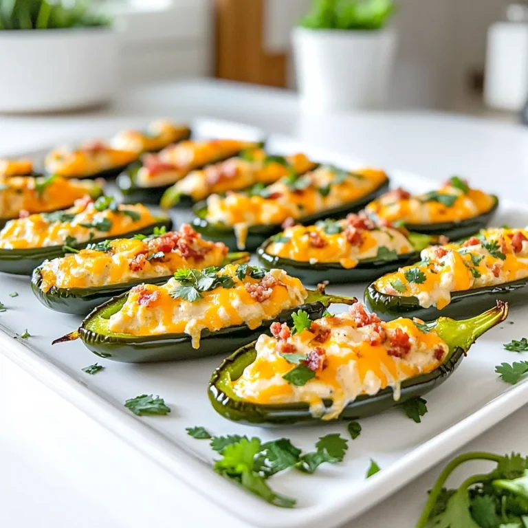 Um köstliche Jalapeño Poppers zuzubereiten, benötigen Sie folgende Zutaten: - 12 frische Jalapeño-Paprika - 225 g Frischkäse, weich gerührt - 100 g geriebener Cheddar-Käse - 125 g gebratener und zerbröselter Truthahn-Bacon (oder pflanzliche Bacon-Alternative) - 1/4 Teelöffel Knoblauchpulver - 1/4 Teelöffel Zwiebelpulver - 1/4 Teelöffel geräuchertes Paprika - Salz und Pfeffer nach Geschmack - Kochspray Die angegebenen Mengen sind für vier Portionen. Wenn Sie mehr Gäste haben, verdoppeln Sie einfach die Zutaten. Möchten Sie eine vegane Option? Ersetzen Sie den Frischkäse durch veganen Frischkäse. Verwenden Sie auch pflanzlichen Bacon für eine fleischfreie Variante. Wählen Sie Jalapeños, die fest und glänzend sind. Achten Sie darauf, dass sie keine braunen Flecken haben. Frische Jalapeños geben den besten Geschmack und die beste Textur. Wenn Sie einen milderen Geschmack wollen, entfernen Sie mehr von den Samen und der Membran. Zuerst heizen Sie Ihre Luftfritteuse auf 190°C vor. Nehmen Sie die frischen Jalapeños und schneiden Sie sie der Länge nach auf. Seien Sie vorsichtig, wenn Sie die Samen und Membranen entfernen. Diese Teile sind besonders scharf. Ich empfehle, Handschuhe zu tragen, um Ihre Hände zu schützen. In einer großen Schüssel kombinieren Sie folgende Zutaten: - 225 g Frischkäse, weich gerührt - 100 g geriebener Cheddar-Käse - 125 g gebratener und zerbröselter Truthahn-Bacon (oder pflanzliche Bacon-Alternative) - 1/4 Teelöffel Knoblauchpulver - 1/4 Teelöffel Zwiebelpulver - 1/4 Teelöffel geräuchertes Paprika - Salz und Pfeffer nach Geschmack Mischen Sie alles gründlich, bis die Zutaten gut vermischt sind. Die Füllung sollte cremig und gut gewürzt sein. Füllen Sie jede Jalapeño-Hälfte großzügig mit der Käsemischung. Achten Sie darauf, dass die Füllung über den Rand hinausgeht. Sprühen Sie den Korb der Luftfritteuse leicht mit Kochspray ein. Legen Sie die gefüllten Jalapeños in einer einzigen Schicht in den Korb. Frittieren Sie die Jalapeño Poppers für 10-12 Minuten. Sie sind fertig, wenn die Jalapeños zart sind und der Käse geschmolzen und blubbernd ist. Entfernen Sie sie vorsichtig aus der Luftfritteuse und lassen Sie sie ein paar Minuten abkühlen. Genießen Sie sie warm! Ein häufiger Fehler ist, die Jalapeños zu überfüllen. Füllen Sie jede Hälfte großzügig, aber nicht zu viel. So bleibt die Füllung während des Garens an Ort und Stelle. Achten Sie auch auf die Garzeit. Zu langes Frittieren macht die Poppers matschig, während zu kurzes Frittieren sie nicht richtig gar macht. Die perfekte Temperatur für Ihre Luftfritteuse ist 190°C (375°F). Frittieren Sie die Poppers für 10-12 Minuten. Prüfen Sie sie nach 10 Minuten. Der Käse sollte blubbern und die Jalapeños weich sein. Wenn sie nicht ganz fertig sind, lassen Sie sie noch 2 Minuten drin. Tragen Sie beim Schneiden der Jalapeños Handschuhe. Die Öle in den Paprika können Ihre Haut reizen. Wenn Sie keine Handschuhe haben, waschen Sie Ihre Hände gut nach dem Schneiden. Vermeiden Sie, das Gesicht zu berühren, bis Ihre Hände sauber sind. So schützen Sie sich vor dem Brennen. {{image_4}} Wenn Sie auf tierische Produkte verzichten, gibt es tolle Alternativen. Statt Frischkäse verwenden Sie veganen Frischkäse. Achten Sie darauf, dass er gut streichfähig ist. Für den Käse können Sie veganen Käse verwenden, der schmilzt. Für den Bacon gibt es pflanzliche Option, die gut schmeckt. Damit bleiben die Poppers lecker und gesund. Glutenfreie Optionen sind wichtig. Wählen Sie glutenfreies Brot oder Käse. Käse macht Jalapeño Poppers besonders lecker. Cheddar ist ein Klassiker, aber probieren Sie auch andere Sorten. Gouda gibt einen milden, cremigen Geschmack. Feta bringt eine salzige Note und macht die Füllung spannend. Mozzarella sorgt für eine schöne, zähe Textur. Mischen Sie verschiedene Käsesorten für mehr Geschmack. Seien Sie kreativ und finden Sie Ihre Lieblingskombination. Würzen macht den Unterschied. Neben Knoblauch- und Zwiebelpulver können Sie mehr hinzufügen. Wie wäre es mit Kreuzkümmel für einen warmen Geschmack? Ein Hauch Chili-Pulver macht es schärfer. Wenn Sie es süß mögen, probieren Sie einen Schuss Honig. Frische Kräuter wie Koriander oder Petersilie geben einen frischen Kick. Experimentieren Sie mit Gewürzen und finden Sie die perfekte Mischung für Ihre Poppers. Wenn du einige Jalapeño Poppers übrig hast, lagere sie richtig. Lass sie zuerst abkühlen. Lege die Poppers in einen luftdichten Behälter. So bleiben sie frisch. Du kannst sie auch mit Frischhaltefolie abdecken. Stelle sicher, dass sie nicht übereinander liegen. So bleiben sie knusprig und lecker. Um die Poppers wieder aufzuwärmen, benutze die Luftfritteuse. Heize sie auf 190°C (375°F) vor. Lege die Poppers in die Fritteuse. Frittiere sie für etwa 5 Minuten. So werden sie wieder warm und knusprig. Achte darauf, sie nicht zu lange drin zu lassen. Sonst werden sie trocken. Im Kühlschrank halten sich die Poppers etwa 3 Tage. Wenn du sie länger aufbewahren willst, friere sie ein. Im Gefrierschrank bleiben sie bis zu 3 Monate frisch. Achte darauf, sie in einem gefrierfesten Behälter zu lagern. So vermeiden wir Gefrierbrand und behalten den Geschmack. Jalapeños sind mild bis mittel scharf. Ihre Schärfe hängt von der Sorte und Reife ab. Ein reiferer Jalapeño hat oft mehr Schärfe. Wenn du die Schärfe reduzieren willst, entferne die Samen und die weißen Membranen. Diese Teile enthalten die meisten Schärfe-Elemente. Ja, du kannst die Poppers auch im Ofen zubereiten! Heize den Ofen auf 200°C vor. Lege die gefüllten Jalapeños auf ein Backblech und backe sie 15 bis 20 Minuten. Achte darauf, dass der Käse schön blubbert und die Jalapeños weich sind. Dieses Rezept ergibt etwa 4 Portionen. Du kannst 12 Jalapeños füllen und servieren. Jeder kann ein paar Poppers genießen, besonders bei einem Party-Buffet! Du hast nun alles, was du über Jalapeño-Poppers wissen musst. Die Zutaten und die Schritt-für-Schritt-Anleitung helfen dir, leckere Poppers zuzubereiten. Achte auf Tipps, um Fehler zu vermeiden. Du kannst tolle Variationen ausprobieren, um den Geschmack zu verändern. Gute Lagerung sorgt dafür, dass deine Reste frisch bleiben. Mit diesen Informationen bist du bereit, die besten Jalapeño-Poppers zu machen. Viel Spaß beim Kochen!