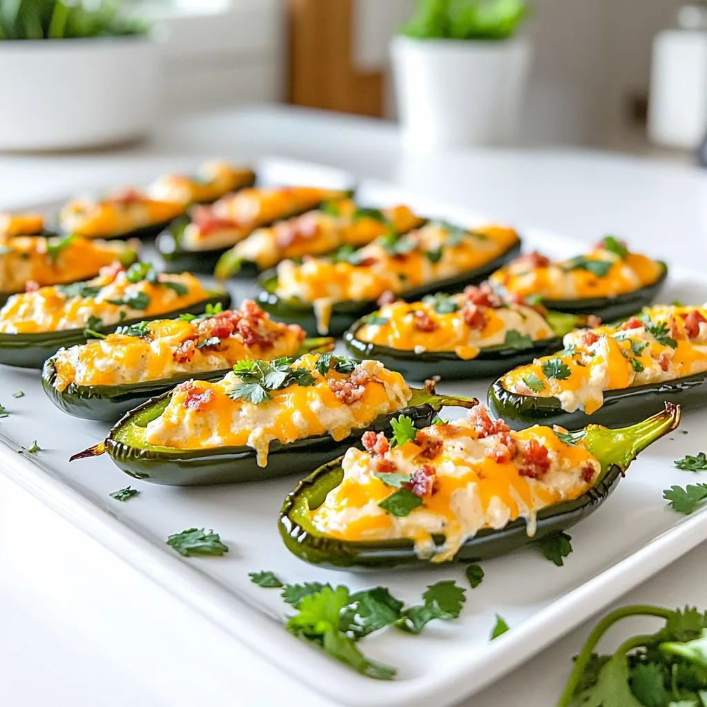 Um köstliche Jalapeño Poppers zuzubereiten, benötigen Sie folgende Zutaten: - 12 frische Jalapeño-Paprika - 225 g Frischkäse, weich gerührt - 100 g geriebener Cheddar-Käse - 125 g gebratener und zerbröselter Truthahn-Bacon (oder pflanzliche Bacon-Alternative) - 1/4 Teelöffel Knoblauchpulver - 1/4 Teelöffel Zwiebelpulver - 1/4 Teelöffel geräuchertes Paprika - Salz und Pfeffer nach Geschmack - Kochspray Die angegebenen Mengen sind für vier Portionen. Wenn Sie mehr Gäste haben, verdoppeln Sie einfach die Zutaten. Möchten Sie eine vegane Option? Ersetzen Sie den Frischkäse durch veganen Frischkäse. Verwenden Sie auch pflanzlichen Bacon für eine fleischfreie Variante. Wählen Sie Jalapeños, die fest und glänzend sind. Achten Sie darauf, dass sie keine braunen Flecken haben. Frische Jalapeños geben den besten Geschmack und die beste Textur. Wenn Sie einen milderen Geschmack wollen, entfernen Sie mehr von den Samen und der Membran. Zuerst heizen Sie Ihre Luftfritteuse auf 190°C vor. Nehmen Sie die frischen Jalapeños und schneiden Sie sie der Länge nach auf. Seien Sie vorsichtig, wenn Sie die Samen und Membranen entfernen. Diese Teile sind besonders scharf. Ich empfehle, Handschuhe zu tragen, um Ihre Hände zu schützen. In einer großen Schüssel kombinieren Sie folgende Zutaten: - 225 g Frischkäse, weich gerührt - 100 g geriebener Cheddar-Käse - 125 g gebratener und zerbröselter Truthahn-Bacon (oder pflanzliche Bacon-Alternative) - 1/4 Teelöffel Knoblauchpulver - 1/4 Teelöffel Zwiebelpulver - 1/4 Teelöffel geräuchertes Paprika - Salz und Pfeffer nach Geschmack Mischen Sie alles gründlich, bis die Zutaten gut vermischt sind. Die Füllung sollte cremig und gut gewürzt sein. Füllen Sie jede Jalapeño-Hälfte großzügig mit der Käsemischung. Achten Sie darauf, dass die Füllung über den Rand hinausgeht. Sprühen Sie den Korb der Luftfritteuse leicht mit Kochspray ein. Legen Sie die gefüllten Jalapeños in einer einzigen Schicht in den Korb. Frittieren Sie die Jalapeño Poppers für 10-12 Minuten. Sie sind fertig, wenn die Jalapeños zart sind und der Käse geschmolzen und blubbernd ist. Entfernen Sie sie vorsichtig aus der Luftfritteuse und lassen Sie sie ein paar Minuten abkühlen. Genießen Sie sie warm! Ein häufiger Fehler ist, die Jalapeños zu überfüllen. Füllen Sie jede Hälfte großzügig, aber nicht zu viel. So bleibt die Füllung während des Garens an Ort und Stelle. Achten Sie auch auf die Garzeit. Zu langes Frittieren macht die Poppers matschig, während zu kurzes Frittieren sie nicht richtig gar macht. Die perfekte Temperatur für Ihre Luftfritteuse ist 190°C (375°F). Frittieren Sie die Poppers für 10-12 Minuten. Prüfen Sie sie nach 10 Minuten. Der Käse sollte blubbern und die Jalapeños weich sein. Wenn sie nicht ganz fertig sind, lassen Sie sie noch 2 Minuten drin. Tragen Sie beim Schneiden der Jalapeños Handschuhe. Die Öle in den Paprika können Ihre Haut reizen. Wenn Sie keine Handschuhe haben, waschen Sie Ihre Hände gut nach dem Schneiden. Vermeiden Sie, das Gesicht zu berühren, bis Ihre Hände sauber sind. So schützen Sie sich vor dem Brennen. {{image_4}} Wenn Sie auf tierische Produkte verzichten, gibt es tolle Alternativen. Statt Frischkäse verwenden Sie veganen Frischkäse. Achten Sie darauf, dass er gut streichfähig ist. Für den Käse können Sie veganen Käse verwenden, der schmilzt. Für den Bacon gibt es pflanzliche Option, die gut schmeckt. Damit bleiben die Poppers lecker und gesund. Glutenfreie Optionen sind wichtig. Wählen Sie glutenfreies Brot oder Käse. Käse macht Jalapeño Poppers besonders lecker. Cheddar ist ein Klassiker, aber probieren Sie auch andere Sorten. Gouda gibt einen milden, cremigen Geschmack. Feta bringt eine salzige Note und macht die Füllung spannend. Mozzarella sorgt für eine schöne, zähe Textur. Mischen Sie verschiedene Käsesorten für mehr Geschmack. Seien Sie kreativ und finden Sie Ihre Lieblingskombination. Würzen macht den Unterschied. Neben Knoblauch- und Zwiebelpulver können Sie mehr hinzufügen. Wie wäre es mit Kreuzkümmel für einen warmen Geschmack? Ein Hauch Chili-Pulver macht es schärfer. Wenn Sie es süß mögen, probieren Sie einen Schuss Honig. Frische Kräuter wie Koriander oder Petersilie geben einen frischen Kick. Experimentieren Sie mit Gewürzen und finden Sie die perfekte Mischung für Ihre Poppers. Wenn du einige Jalapeño Poppers übrig hast, lagere sie richtig. Lass sie zuerst abkühlen. Lege die Poppers in einen luftdichten Behälter. So bleiben sie frisch. Du kannst sie auch mit Frischhaltefolie abdecken. Stelle sicher, dass sie nicht übereinander liegen. So bleiben sie knusprig und lecker. Um die Poppers wieder aufzuwärmen, benutze die Luftfritteuse. Heize sie auf 190°C (375°F) vor. Lege die Poppers in die Fritteuse. Frittiere sie für etwa 5 Minuten. So werden sie wieder warm und knusprig. Achte darauf, sie nicht zu lange drin zu lassen. Sonst werden sie trocken. Im Kühlschrank halten sich die Poppers etwa 3 Tage. Wenn du sie länger aufbewahren willst, friere sie ein. Im Gefrierschrank bleiben sie bis zu 3 Monate frisch. Achte darauf, sie in einem gefrierfesten Behälter zu lagern. So vermeiden wir Gefrierbrand und behalten den Geschmack. Jalapeños sind mild bis mittel scharf. Ihre Schärfe hängt von der Sorte und Reife ab. Ein reiferer Jalapeño hat oft mehr Schärfe. Wenn du die Schärfe reduzieren willst, entferne die Samen und die weißen Membranen. Diese Teile enthalten die meisten Schärfe-Elemente. Ja, du kannst die Poppers auch im Ofen zubereiten! Heize den Ofen auf 200°C vor. Lege die gefüllten Jalapeños auf ein Backblech und backe sie 15 bis 20 Minuten. Achte darauf, dass der Käse schön blubbert und die Jalapeños weich sind. Dieses Rezept ergibt etwa 4 Portionen. Du kannst 12 Jalapeños füllen und servieren. Jeder kann ein paar Poppers genießen, besonders bei einem Party-Buffet! Du hast nun alles, was du über Jalapeño-Poppers wissen musst. Die Zutaten und die Schritt-für-Schritt-Anleitung helfen dir, leckere Poppers zuzubereiten. Achte auf Tipps, um Fehler zu vermeiden. Du kannst tolle Variationen ausprobieren, um den Geschmack zu verändern. Gute Lagerung sorgt dafür, dass deine Reste frisch bleiben. Mit diesen Informationen bist du bereit, die besten Jalapeño-Poppers zu machen. Viel Spaß beim Kochen!