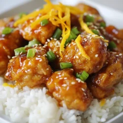Für das Copycat Panda Express Orange Chicken brauchst du folgende Hauptzutaten: - 450 g Hähnchenschenkel, ohne Haut und Knochen - 120 ml Speisestärke - 120 g Mehl - 1 Teelöffel Backpulver - 1 großes Ei, verquirlt - 60 ml Wasser - Salz und Pfeffer nach Geschmack - 60 ml Pflanzenöl zum Frittieren Diese Zutaten machen das Hähnchen knusprig und lecker. Die Kombination aus Hähnchen und der knusprigen Panade ist wichtig für den Geschmack. Für die Orangensauce benötigst du: - 120 ml frisch gepresster Orangensaft - 1 Esslöffel Sojasauce - 50 g Kristallzucker - 1 Esslöffel Reisessig - 1 Teelöffel frisch geriebener Ingwer - 1 Knoblauchzehe, fein gehackt - 1 Teelöffel Sesamöl - 1 Teelöffel Speisestärke, gemischt mit 2 Teelöffeln Wasser - Abrieb einer Orange Die Orangensauce gibt dem Hähnchen seinen süßen und würzigen Geschmack. Frisch gepresster Orangensaft ist der Schlüssel zu einem tollen Aroma. Achte beim Einkaufen auf die Qualität der Zutaten. Hier sind einige Tipps: - Wähle frische Hähnchenschenkel für den besten Geschmack. - Nutze reife Orangen für den Saft und den Abrieb. - Kaufe hochwertigen Reisessig für mehr Tiefe in der Sauce. - Achte darauf, dass der Ingwer frisch ist. Das bringt mehr Aroma. Diese Tipps helfen dir, ein besseres Ergebnis zu erzielen. Wenn du frische Zutaten hast, wird dein Gericht noch schmackhafter. {{ingredient_image_2}} Zuerst bereite das Hähnchen vor. Nimm eine große Schüssel. Vermische darin 120 ml Speisestärke, 120 g Mehl, 1 Teelöffel Backpulver, Salz und Pfeffer. In einer zweiten Schüssel verquirlst du ein großes Ei mit 60 ml Wasser. Tauche die Hähnchenstücke zuerst in die Eimischung. Dann wende sie in der Mehlmischung. Stelle die panierten Stücke beiseite. Jetzt kommt der spannende Teil: das Frittieren. Erhitze 60 ml Pflanzenöl in einer großen Pfanne oder einem tiefen Topf. Das Öl sollte mittlerer bis hoher Hitze haben. Wenn das Öl heiß ist, füge die panierten Hähnchenstücke portionsweise hinzu. Frittiere sie, bis sie goldbraun sind. Das dauert etwa 5-6 Minuten. Lege sie nach dem Frittieren auf Küchenpapier, um das überschüssige Öl abtropfen zu lassen. Während das Hähnchen frittiert, kannst du die Orangensauce machen. Nimm einen kleinen Topf und vermische 120 ml frisch gepressten Orangensaft, 1 Esslöffel Sojasauce, 50 g Kristallzucker, 1 Esslöffel Reisessig, 1 Teelöffel frisch geriebenen Ingwer, 1 fein gehackte Knoblauchzehe, 1 Teelöffel Sesamöl und den Abrieb einer Orange. Koche die Mischung bei mittlerer Hitze, bis der Zucker sich auflöst. Um die Sauce zu verdicken, rühre die Speisestärke mit 2 Teelöffeln Wasser ein. Koche die Sauce 2-3 Minuten weiter, bis sie dick wird. Nimm sie vom Herd. Jetzt vermenge das frittierte Hähnchen mit der Orangensauce in einer großen Schüssel. Stelle sicher, dass alle Stücke gut bedeckt sind. Serviere das Hähnchen auf einer Platte und garniere es nach Wunsch mit zusätzlichem Orangenzest. Um das Hähnchen perfekt zu frittieren, achte auf die Öltemperatur. Heißes Öl hilft, das Hähnchen knusprig zu machen. Erhitze das Pflanzenöl auf etwa 180 Grad Celsius. Wenn du etwas Teig ins Öl gibst und es sofort hochschnellt, ist das Öl bereit. Frittiere das Hähnchen in kleinen Portionen. So bleibt es gleichmäßig goldbraun und wird nicht matschig. Lass das Hähnchen nach dem Frittieren auf Küchenpapier abtropfen, um überschüssiges Öl zu entfernen. Die Sauce ist der Star dieses Gerichts. Um die perfekte Konsistenz zu erreichen, lass die Sauce sanft köcheln. Wenn der Zucker sich auflöst, rühre die Speisestärke-Wasser-Mischung ein. Diese Mischung macht die Sauce dick und glänzend. Koche die Sauce nur kurz weiter, damit sie nicht zu dick wird. Sie sollte die Hähnchenstücke gut umhüllen. Variiere die Gewürze in der Sauce für mehr Geschmack. Füge etwas Chili hinzu, wenn du es schärfer magst. Du kannst auch ein wenig Honig statt Zucker verwenden, für eine süßere Note. Frische Kräuter wie Koriander können ebenfalls tolle Aromen hinzufügen. Experimentiere, um deine eigene Version zu finden. Pro Tipps Hähnchen marinieren: Lass die Hähnchenstücke vor dem Panieren für mindestens 30 Minuten in einer Mischung aus Sojasauce und Orangensaft marinieren, um den Geschmack zu intensivieren. Öltemperatur überprüfen: Stelle sicher, dass das Öl heiß genug ist, bevor du das Hähnchen hinzufügst. Ein Stück Hähnchen sollte beim Eintauchen zischend reagieren. Sauce nach Geschmack anpassen: Du kannst die Süße der Sauce variieren, indem du mehr oder weniger Zucker hinzufügst – probiere es aus! Serviervorschläge: Serviere das Gericht mit frischem Gemüse oder einem Salat für eine ausgewogene Mahlzeit und einen schönen Farbkontrast. {{image_4}} Du kannst deinem Gericht mehr Farbe und Nährstoffe geben. Gemüse wie Brokkoli, Paprika oder Karotten schmecken toll. Brate das Gemüse leicht an, bevor du es mit dem Hähnchen vermischst. Das bringt mehr Geschmack und Textur. Es ist eine einfache Möglichkeit, das Gericht gesünder zu machen. Falls du glutenfrei essen möchtest, ersetze das Mehl. Nutze Mandelmehl oder Reismehl für die Panade. Achte darauf, auch glutenfreie Sojasauce zu verwenden. Diese kleinen Änderungen machen das Gericht für alle geeignet. So kannst du die leckere Orangensauce genießen, ohne auf Gluten zu stoßen. Wenn du es scharf magst, füge etwas Chili hinzu. Ein Teelöffel rote Pfefferflocken gibt dem Gericht die nötige Schärfe. Du kannst auch frischen Chili oder scharfe Sojasauce verwenden. Das verleiht dem Gericht mehr Tiefe und einen besonderen Kick. Experimentiere, um deinen perfekten Geschmack zu finden. Wenn du Reste von deinem Orange Chicken hast, bewahre sie in einem luftdichten Behälter auf. Lass das Hähnchen zuerst auf Raumtemperatur abkühlen. Leg die Reste dann in den Kühlschrank. So bleibt der Geschmack frisch und das Hähnchen saftig. Vermeide es, die Reste länger als zwei Stunden bei Raumtemperatur stehen zu lassen. Um das Hähnchen wieder aufzuwärmen, nutze eine Pfanne oder die Mikrowelle. Bei der Pfanne erhitze etwas Öl und gebe das Hähnchen hinein. Brate es kurz, bis es heiß ist. In der Mikrowelle lege das Hähnchen auf einen Teller und decke es mit einem feuchten Küchenpapier ab. Erhitze es in Intervallen von 30 Sekunden, bis es warm ist. So bleibt die Panade knusprig. Im Kühlschrank hält sich das Orange Chicken etwa drei Tage. Achte darauf, dass der Behälter gut verschlossen ist. Wenn du das Hähnchen länger aufbewahren möchtest, friere es ein. So bleibt es bis zu drei Monate frisch. Beim Auftauen lege es über Nacht in den Kühlschrank. Das sorgt für besten Geschmack und Textur. Um das Hähnchen knusprig zu machen, benutze ich eine Mischung aus Speisestärke und Mehl. Diese Mischung sorgt für eine tolle Textur. Frittiere das Hähnchen in heißem Öl. Achte darauf, dass das Öl die richtige Temperatur hat. Wenn es zu kalt ist, wird das Hähnchen nicht knusprig. Frittiere die Stücke in kleinen Portionen. So garen sie gleichmäßig und werden schön goldbraun. Ja, du kannst die Sauce im Voraus zubereiten. Koche sie und lasse sie abkühlen. Dann bewahre sie in einem Glasbehälter im Kühlschrank auf. So bleibt sie frisch für einige Tage. Wenn du bereit bist, das Hähnchen zu servieren, erwärme die Sauce in einem kleinen Topf. Rühre dabei gut um, damit sie gleichmäßig warm wird. Zu diesem Gericht passen viele Beilagen gut. Gedämpfter Reis ist eine der besten Optionen. Er nimmt die Sauce gut auf. Auch gebratenes Gemüse ergänzt das Gericht toll. Du kannst Brokkoli, Paprika oder Karotten verwenden. Ein frischer Salat bringt eine schöne Note. Probiere auch gebratene Nudeln für mehr Abwechslung. Diese Version ist gesünder als das Original von Panda Express. Ich verwende frische Zutaten und weniger Zucker. Du kannst die Sauce auch mit weniger Zucker zubereiten. Verwende zusätzlich mehr Gemüse, um die Nährstoffe zu erhöhen. Achte darauf, die Portionsgröße zu kontrollieren. So bleibt das Gericht lecker und trotzdem gesund. Ja, du kannst gefrorenes Hähnchen verwenden. Achte darauf, es zuerst vollständig aufzutauen. Weiche das Hähnchen in kaltem Wasser ein oder lasse es über Nacht im Kühlschrank auftauen. So bleibt es saftig. Frittiere es wie gewohnt, nachdem es aufgetaut ist. So erhältst du das gleiche köstliche Ergebnis. Das Gericht bietet viele köstliche Möglichkeiten. Wir haben die Hauptzutaten und die perfekte orangene Sauce besprochen. Schritt für Schritt kannst du das Hähnchen frittieren und alles zusammenfügen. Denk daran, verschiedene Gewürze auszuprobieren oder Gemüse hinzuzufügen. Mit den richtigen Lagerungstipps bleiben deine Reste frisch. Vertraue darauf, dass du jetzt das beste Ergebnis erzielst. Viel Spaß beim Kochen und Genießen!