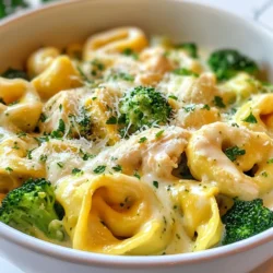 Hier sind die Zutaten, die Sie für das Rezept brauchen: - 2 Tassen Käse-Tortellini (frisch oder gefroren) - 1 Tasse gekochte Hühnerbrust, zerkleinert - 1 Tasse Brokkoliröschen, blanchiert - 1 Tasse Sahne - 1 Tasse geriebener Mozzarella-Käse - 1/2 Tasse geriebener Parmesan-Käse - 2 Esslöffel Olivenöl - 2 Knoblauchzehen, fein gehackt - 1 Teelöffel Zwiebelpulver - Salz und Pfeffer nach Geschmack - Frische Petersilie, gehackt (zum Garnieren) Jede Zutat hat ihren eigenen Platz im Rezept. Die Käse-Tortellini sind die Basis. Sie bringen tollen Geschmack und Textur. Gekochte Hühnerbrust verleiht Proteine und macht das Gericht sättigend. Brokkoli bringt Farbe und Vitamine. Sahne sorgt für die cremige Konsistenz. Der Mozzarella-Käse und der Parmesan-Käse geben den herzhaften Käsegeschmack. Olivenöl bringt das Aroma in die Pfanne. Knoblauch und Zwiebelpulver geben den richtigen Kick. Salz und Pfeffer runden alles ab. Frische Petersilie ist das i-Tüpfelchen und macht das Gericht schön. Diese Zutaten machen das Gericht einfach und lecker. Sie sind leicht zu finden und machen das Kochen einfach. {{ingredient_image_2}} Um die Tortellini zuzubereiten, bringe einen großen Topf mit Salzwasser zum Kochen. Gib die Käse-Tortellini hinein und koche sie nach Packungsanweisung, bis sie al dente sind. Das dauert meist etwa 2 bis 3 Minuten. Achte darauf, sie nicht zu lange zu kochen. Wenn sie fertig sind, gieße sie ab und stelle sie beiseite. Um die Tortellini leicht abzugießen, benutze ein Sieb. So bleibt die perfekte Konsistenz erhalten. Erhitze zwei Esslöffel Olivenöl in einer großen Pfanne bei mittlerer Hitze. Füge zwei fein gehackte Knoblauchzehen und einen Teelöffel Zwiebelpulver hinzu. Brate die Mischung etwa eine Minute lang, bis sie duftet. Das Öl sorgt dafür, dass der Knoblauch nicht anbrennt. Danach gib die zerkleinerte Hühnerbrust und die blanchierten Brokkoliröschen in die Pfanne. Koche alles für zwei bis drei Minuten, bis es gut durchgewärmt ist. Reduziere nun die Hitze und gieße eine Tasse Sahne in die Pfanne. Rühre gut um, damit sich die Sahne mit den anderen Zutaten verbindet. Füge nach und nach eine Tasse geriebenen Mozzarella und eine halbe Tasse geriebenen Parmesan hinzu. Rühre ständig, damit der Käse schmilzt und eine cremige Sauce entsteht. Achte darauf, dass die Sauce nicht zu heiß wird, damit sie nicht gerinnt. Sobald die Käse-Sauce schön cremig ist, füge die gekochten Tortellini hinzu. Rühre alles gut um, damit die Tortellini gleichmäßig mit der Sauce überzogen sind. Schmecke die Mischung mit Salz und Pfeffer ab. Du kannst die Menge nach deinem Geschmack anpassen. Es ist wichtig, die Aromen gut zu balancieren, damit jeder Bissen lecker ist. Nimm die Pfanne vom Herd und serviere die Tortellini in tiefen Tellern oder Schalen. So kommt die cremige Sauce gut zur Geltung. Garniere das Gericht mit frisch gehackter Petersilie und etwas zusätzlichem Käse. Das sieht nicht nur gut aus, sondern macht das Essen auch noch schmackhafter. Um Klumpen in deiner Käsesauce zu vermeiden, musst du die Hitze gut steuern. Halte die Temperatur niedrig, wenn du die Sahne hinzufügst. Rühre immer mit einem Holzlöffel oder einem Schneebesen. So wird die Sauce schön cremig und glatt. Wenn du die Käsewürfel hinzufügst, tue das langsam. Rühre gut, bis der Käse geschmolzen ist. Du kannst verschiedene Käsesorten verwenden. Statt Mozzarella kannst du Gouda oder Cheddar ausprobieren. Diese Käsesorten geben einen anderen Geschmack. Bei den Gemüsevariationen kannst du Spinat oder Erbsen verwenden. Diese machen das Gericht bunt und gesund. Du kannst die Tortellini auch im Backofen zubereiten. Koche die Tortellini und mische sie dann mit der Sauce. Gib alles in eine Auflaufform. Streue etwas Käse oben drauf und backe es bei 180 Grad für etwa 20 Minuten. Du kannst auch eine Pfanne verwenden. So wird alles schneller fertig. Pro Tipps Käsewahl: Verwenden Sie eine Kombination aus verschiedenen Käsesorten wie Gouda oder Cheddar für zusätzlichen Geschmack. Brokkoli blanchieren: Blanchieren Sie den Brokkoli nur kurz, um die leuchtende Farbe und den knackigen Biss zu erhalten. Würzen: Probieren Sie, die Sauce mit Muskatnuss oder Chili-Flocken für eine zusätzliche Geschmacksnote zu verfeinern. Vorbereitung: Bereiten Sie die Zutaten im Voraus vor, um die Zubereitungszeit während des Kochens zu verkürzen. {{image_4}} - Ersetzen Sie das Huhn durch Tofu oder Kichererbsen. - Nutzen Sie Gemüsebrühe statt Sahne für eine leichtere Sauce. - Fügen Sie zusätzlich Pilze oder Zucchini hinzu, um den Geschmack zu variieren. - Fügen Sie 1 Teelöffel rote Paprika oder Cayennepfeffer hinzu, um etwas Hitze zu bringen. - Mischen Sie frische Chilis in die Pfanne, um den Geschmack zu intensivieren. - Probieren Sie auch geräucherten Paprika für ein rauchiges Aroma. - Verwenden Sie kleine, bunte Gemüsestücke, die Kinder ansprechen. - Reduzieren Sie die Gewürze für eine mildere Sauce. - Bieten Sie extra Käse zum Bestreuen für mehr Spaß beim Essen an. Um Käse-Hühnchen-Brokkoli-Tortellini richtig zu lagern, bewahre sie in einem luftdichten Behälter auf. Stelle den Behälter in den Kühlschrank. So bleibt das Gericht frisch und lecker. Die Tortellini sind im Kühlschrank etwa drei Tage haltbar. Überprüfe immer auf Geruch oder Veränderungen. Diese sind erste Anzeichen von Verderb. Ja, Käse-Hühnchen-Brokkoli-Tortellini sind gut zum Einfrieren geeignet. Folgende Schritte helfen dir dabei: 1. Lass die Tortellini vollständig abkühlen. 2. Teile sie in Portionen. 3. Verpacke jede Portion in einem gefrierfesten Beutel. 4. Drücke so viel Luft wie möglich heraus. 5. Beschrifte die Beutel mit Datum und Inhalt. Die Tortellini halten im Gefrierschrank bis zu drei Monate. Um Käse-Hühnchen-Brokkoli-Tortellini aufzuwärmen, benutze eine Pfanne oder Mikrowelle. In der Pfanne: 1. Erwärme etwas Olivenöl bei mittlerer Hitze. 2. Füge die Tortellini hinzu und rühre gut um. 3. Erhitze sie 5-7 Minuten oder bis sie warm sind. In der Mikrowelle: 1. Stelle die Tortellini in eine mikrowellengeeignete Schüssel. 2. Decke die Schüssel ab. 3. Erhitze sie in Intervallen von 1 Minute und rühre dazwischen um. Die optimale Temperatur beträgt 75 °C. Achte darauf, dass die Tortellini gleichmäßig warm werden. Der Käse-Hühnchen-Brokkoli-Tortellini bleibt im Kühlschrank etwa 3 bis 4 Tage frisch. Lagere ihn in einem luftdichten Behälter. Stelle sicher, dass das Gericht gut abgekühlt ist, bevor du es kühlschranklagerst. Wenn du ihn länger aufbewahren möchtest, friere ihn ein. So bleibt er bis zu 3 Monate haltbar. Ja, du kannst frische Tortellini verwenden. Sie benötigen weniger Kochzeit als gefrorene. Achte darauf, sie nur so lange zu kochen, bis sie al dente sind. Das macht das Gericht noch zarter und geschmackvoller. Frische Tortellini sind oft in Feinkostläden oder im Kühlregal deines Supermarktes erhältlich. Das Rezept ist nicht von Natur aus glutenfrei. Du kannst jedoch glutenfreie Tortellini wählen. Diese sind in vielen Supermärkten erhältlich. Achte darauf, die Kochzeit gemäß den Anweisungen auf der Verpackung anzupassen. So erhältst du ein ebenso leckeres Gericht, das für alle geeignet ist. Zu Käse-Hühnchen-Brokkoli-Tortellini passen viele Beilagen. Ein grüner Salat mit leichtem Dressing ist eine gute Wahl. Auch knuspriges Brot ergänzt das Gericht gut. Für Getränke empfehle ich einen frischen Weißwein oder einen spritzigen Limonade. Das rundet das Essen perfekt ab und macht es noch genussvoller. In diesem Artikel habe ich Ihnen gezeigt, wie Sie Käse-Hühnchen-Brokkoli-Tortellini zubereiten. Wir haben die Zutaten aufgelistet, die Schritt-für-Schritt-Anleitung durchlaufen und Tipps für Variationen und Lagerung besprochen. Probieren Sie die angegebenen Tipps aus, um das Rezept nach Ihren Wünschen zu gestalten. Denken Sie daran, Ihre Kreation gut zu lagern und sogar den Rest einzufrieren. Genießen Sie Ihre köstliche Mahlzeit!