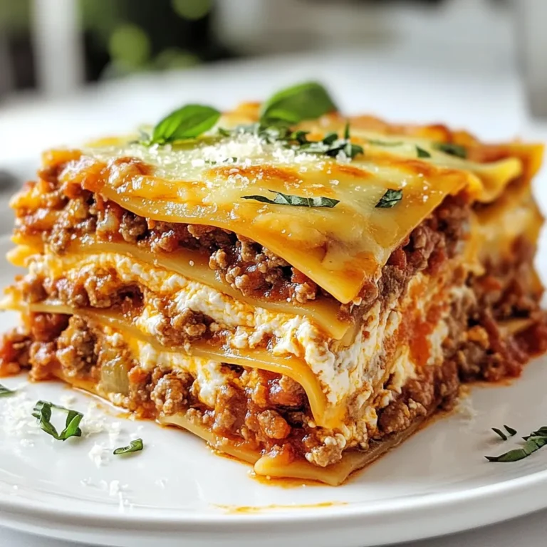 Für meine Lasagne brauche ich einige wichtige Zutaten. Hier ist die Liste: - 12 Lasagne-Nudeln - 500 g Rinderhackfleisch - 1 Zwiebel, gewürfelt - 2 Knoblauchzehen, fein gehackt - 1 Dose (800 g) gehackte Tomaten - 2 Esslöffel Tomatenmark Diese Zutaten bilden die Basis. Die Nudeln machen die Schichten. Das Rinderhackfleisch bringt Geschmack. Zwiebel und Knoblauch sorgen für eine gute Basis. Gewürze sind wichtig für den Geschmack. Ich verwende: - 1 Teelöffel getrockneter Basilikum - 1 Teelöffel getrockneter Oregano - Salz und Pfeffer nach Geschmack Basilikum und Oregano geben der Soße einen italienischen Flair. Salz und Pfeffer heben die Aromen hervor. Ich lasse die Soße etwa 20 Minuten köcheln, damit sie gut schmeckt. Käse ist ein wichtiger Teil der Lasagne. Ich benutze: - 450 g Ricotta-Käse - 750 g geriebener Mozzarella-Käse - 100 g geriebener Parmesan-Käse Ricotta macht die Schichten cremig. Mozzarella schmilzt schön und gibt eine tolle Textur. Parmesan gibt einen herzhaften Geschmack und eine goldene Kruste. Diese Käse machen die Lasagne besonders lecker! {{ingredient_image_2}} Um die Lasagne-Nudeln perfekt vorzubereiten, bringe zuerst einen großen Topf mit Wasser zum Kochen. Füge dann die Nudeln hinzu und koche sie für etwa 8 bis 10 Minuten, bis sie al dente sind. Rühre gelegentlich um, damit sie nicht kleben bleiben. Nach dem Kochen, lasse sie gut abtropfen und lege sie beiseite. So hast du die Basis für deine köstliche Lasagne bereit. Jetzt geht es an die Fleischsoße. Nimm eine große Pfanne und erhitze sie bei mittlerer Temperatur. Füge das Rinderhackfleisch hinzu und brate es an, bis es schön braun ist. Gieße überschüssiges Fett ab. Dann kommen die gewürfelte Zwiebel und der fein gehackte Knoblauch dazu. Brate alles weiter, bis die Zwiebel glasig wird. Danach gib die gehackten Tomaten, das Tomatenmark, Basilikum und Oregano dazu. Mit Salz und Pfeffer abschmecken. Lass die Mischung für etwa 20 Minuten köcheln, damit sich die Aromen gut vermischen. Jetzt kommt der spaßige Teil – das Schichten! Nimm eine Auflaufform und verteile eine dünne Schicht Fleischsoße auf dem Boden. Lege eine Schicht Lasagne-Nudeln darauf. Dann gib die Hälfte der Ricotta-Mischung gleichmäßig darüber. Streue ein Drittel des Mozzarella-Käses und eine weitere Schicht Fleischsoße darüber. Wiederhole diesen Schritt mit den Nudeln, der Ricotta, dem Mozzarella und der Fleischsoße. Beende mit einer letzten Schicht Nudeln, die du mit der restlichen Fleischsoße, Mozzarella und geriebenem Parmesan bedeckst. Decke die Form mit Alufolie ab und backe sie 25 Minuten lang im Ofen bei 190 °C. Entferne die Folie und backe sie weitere 15 Minuten, bis der Käse goldbraun ist. Lass die Lasagne vor dem Servieren einige Minuten ruhen und garniere sie mit frischen Basilikumblättern. Um die Aromen zu verbessern, lasse die Sauce länger köcheln. Das hilft, die Aromen gut zu verbinden. Füge frische Kräuter wie Basilikum oder Petersilie hinzu, um mehr Geschmack zu erhalten. Ein Spritzer Rotwein kann auch helfen, die Sauce zu verfeinern. Wenn du mehr Tiefe wünschst, probiere, etwas geriebenen Parmesan in die Sauce zu mischen. Die Ricotta-Mischung sollte cremig und leicht sein. Mische den Ricotta mit einem Ei und einer Prise Salz. Das Ei hilft, die Mischung zu binden und gibt ihr eine schöne Textur. Wenn die Mischung zu dick ist, füge etwas Milch hinzu. Das sorgt für die perfekte Konsistenz, die gut zwischen die Nudeln schichtet. Für goldbraunen Käse, achte darauf, die Lasagne am Ende ohne Folie zu backen. Das lässt den Käse schön bräunen. Du kannst auch etwas Olivenöl oder Butter auf den Käse geben. Das sorgt für eine extra knusprige Schicht. Wenn du es besonders knusprig magst, halte die Lasagne für die letzten fünf Minuten unter den Grill. Pro Tipps Die richtige Nudelwahl: Verwenden Sie Lasagne-Nudeln aus Hartweizengrieß für eine bessere Textur und Haltbarkeit während des Kochens. Schichten richtig machen: Stellen Sie sicher, dass jede Schicht gleichmäßig verteilt ist, um eine gleichmäßige Garung und ein ansprechendes Aussehen zu gewährleisten. Die Ruhezeit nicht vergessen: Lassen Sie die Lasagne nach dem Backen 10-15 Minuten ruhen, damit sich die Schichten setzen und leichter schneiden lassen. Käsevielfalt nutzen: Experimentieren Sie mit verschiedenen Käsesorten, wie Gouda oder Feta, um zusätzliche Geschmacksrichtungen zu erzielen. {{image_4}} Eine vegetarische Lasagne ist einfach zuzubereiten. Statt Rinderhackfleisch verwenden Sie gebratene Pilze oder Linsen. Diese Zutaten geben der Lasagne einen herzhaften Geschmack. Fügen Sie mehr Gemüse hinzu, zum Beispiel Paprika und Zucchini. Spinat ist auch eine tolle Wahl. Er bringt eine schöne Farbe und viel Nährstoffe. Für eine glutenfreie Lasagne wählen Sie spezielle glutenfreie Lasagne-Nudeln. Diese Nudeln sind oft aus Reis oder Mais. Kochen Sie sie wie die normalen Nudeln. Achten Sie darauf, dass alle anderen Zutaten glutenfrei sind. So können auch Menschen mit Glutenunverträglichkeit die Lasagne genießen. Seien Sie kreativ mit Ihren Zutaten! Fügen Sie Spinat für mehr Geschmack und Nährstoffe hinzu. Zucchini kann in dünne Scheiben geschnitten werden und zwischen die Nudeln gelegt werden. Auch Artischocken oder Auberginen passen wunderbar. Experimentieren Sie mit verschiedenen Käsesorten. Feta oder Ricotta geben einen besonderen Kick. So wird Ihre Lasagne einzigartig und lecker. Wenn Sie Reste von Ihrer Lasagne haben, bewahren Sie diese gut auf. Lassen Sie die Lasagne zuerst abkühlen. Schneiden Sie sie dann in Portionen. Legen Sie die Stücke in einen luftdichten Behälter. So bleiben die Aromen frisch. Sie können die Reste im Kühlschrank bis zu drei Tage lagern. Wenn Sie die Lasagne länger aufbewahren wollen, nutzen Sie die Tiefkühloption. Das Einfrieren von Lasagne ist einfach und spart Zeit. Wickeln Sie die Lasagne fest in Frischhaltefolie ein. Dann legen Sie sie in einen Gefrierbeutel. Achten Sie darauf, die Luft herauszudrücken. So verhindern Sie Gefrierbrand. Sie können die Lasagne bis zu drei Monate im Gefrierfach aufbewahren. Beschriften Sie den Beutel mit Datum und Inhalt. Um die Lasagne aufzuwärmen, entfernen Sie sie aus dem Kühlschrank oder Gefrierfach. Wenn sie gefroren ist, lassen Sie sie zuerst im Kühlschrank auftauen. Heizen Sie den Ofen auf 180 °C vor. Legen Sie die Lasagne in eine Auflaufform. Decken Sie sie mit Alufolie ab, um ein Austrocknen zu verhindern. Backen Sie sie etwa 25 Minuten, bis sie heiß ist. Sie können auch die Mikrowelle verwenden, aber der Ofen sorgt für eine bessere Textur. Die Zubereitung der Lasagne dauert insgesamt etwa 1 Stunde und 10 Minuten. Die Vorbereitungszeit beträgt etwa 30 Minuten. Sie benötigen Zeit, um die Nudeln zu kochen und die Fleischsoße zuzubereiten. Das Backen im Ofen dauert 40 Minuten. Ja, Sie können die Lasagne im Voraus zubereiten. Sie können die Schichten bis zur Backzeit vorbereiten und im Kühlschrank aufbewahren. Decken Sie die Auflaufform gut ab. Wenn Sie bereit sind zu backen, nehmen Sie die Lasagne heraus und lassen Sie sie etwas auf Raumtemperatur kommen. Dies hilft beim gleichmäßigen Backen. Das Rezept ergibt etwa 8 Portionen. Diese Menge ist ideal für eine Familie oder eine kleine Feier. Sie können die Portionen auch anpassen, wenn Sie weniger oder mehr Gäste haben. Lasagne ist ein köstliches Gericht, das viele Möglichkeiten bietet. Wir haben die Hauptzutaten, die Zubereitung und wertvolle Tipps besprochen. Variationen wie vegetarische oder glutenfreie Optionen bringen Abwechslung ins Menü. Auch die richtigen Lagerungshinweise helfen, Reste frisch zu halten. Nutze diese Tipps, um deine eigene perfekte Lasagne zu zaubern. Mit ein wenig Übung wirst du Freunde und Familie begeistern. Jetzt bist du bereit, deine Lasagne-Künste zu zeigen!
