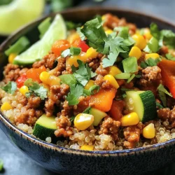 Die Hauptzutaten für die Hähnchen-Bowl sind einfach und gesund. Du brauchst: - 450 g gemahlenes Hähnchen - 240 ml gekochte Quinoa - 150 g Paprika (rot und gelb), gewürfelt - 1 kleine Zucchini, gewürfelt - 75 g Maiskörner (frisch oder gefroren) - 2 Frühlingszwiebeln, gehackt - 2 Esslöffel Sojasoße - 1 Esslöffel Sesamöl - 1 Esslöffel frischer Ingwer, gerieben - 2 Knoblauchzehen, gehackt - Salz und Pfeffer nach Geschmack - Frischer Koriander, zum Garnieren - Limettenspalten, zum Servieren Um die Zubereitung zu erleichtern, bereite alle Zutaten vor. Wasche die Paprika und Zucchini gut. Schneide sie dann in kleine Würfel. Hacke die Frühlingszwiebeln und den Knoblauch fein. Reibe den Ingwer. Koche die Quinoa nach Anleitung, bis sie weich ist. Das macht das Kochen schneller und einfacher. Die Gewürze und Aromen machen diese Bowl besonders. Sojasoße bringt Umami-Geschmack. Sesamöl fügt eine nussige Note hinzu. Frischer Ingwer und Knoblauch geben ein tolles Aroma. Salz und Pfeffer sind wichtig, um die Aromen zu verstärken. Frischer Koriander sorgt für Frische und Farbe in der Bowl. {{ingredient_image_2}} Zuerst erhitze das Sesamöl in einer großen Pfanne bei mittlerer Hitze. Das Öl bringt Geschmack und verhindert das Ankleben. Füge dann den gehackten Knoblauch und den geriebenen Ingwer hinzu. Brate sie für etwa 1-2 Minuten an, bis sie aromatisch sind. Achte darauf, dass sie nicht anbrennen. Jetzt kommt das gemahlene Hähnchen ins Spiel. Gib es in die Pfanne und zerdrücke es mit einem Spatel. Brate das Hähnchen, bis es gebräunt und durchgegart ist. Dies dauert etwa 5-7 Minuten. Vergiss nicht, mit Salz und Pfeffer zu würzen. So wird das Hähnchen lecker und würzig. Füge die gewürfelten Paprika, die Zucchini und die Maiskörner hinzu. Rühre alles gut um, damit sich die Aromen verbinden. Koche das Gemüse für weitere 4-5 Minuten. Es sollte leicht weich werden, aber noch knackig bleiben. Jetzt gieße die Sojasoße über die Mischung und rühre gut um. Lass alles für 1-2 Minuten köcheln. Um die Bowls zu machen, nimm eine Schüssel. Gib eine Portion gekochte Quinoa in den Boden. Darauf kommt die Hähnchen-Gemüse-Mischung. Garniere die Bowls mit gehackten Frühlingszwiebeln und frischem Koriander. Serviere sie mit Limettenspalten an der Seite. So können die Gäste mehr Geschmack hinzufügen. Um Quinoa perfekt zu kochen, spüle sie zuerst gut ab. So entfernst du Bitterstoffe. Verwende für 240 ml Quinoa 480 ml Wasser oder Brühe. Koche das Wasser und füge dann die Quinoa hinzu. Reduziere die Hitze und lasse sie 15 Minuten köcheln. Decke die Pfanne ab und lasse sie danach weitere 5 Minuten ruhen. Fluffe die Quinoa mit einer Gabel auf. So wird sie locker und lecker. Um deine Bowls interessanter zu machen, probiere verschiedene Zutaten. Füge Avocado, schwarze Bohnen oder Feta hinzu. Du kannst auch verschiedene Soßen verwenden. Sriracha oder Erdnusssauce geben einen tollen Kick. Experimentiere mit Gewürzen wie Kreuzkümmel oder Paprika. Sie bringen neue Aromen in dein Gericht. Wenn du gesunde Alternativen suchst, ersetze das gemahlene Hähnchen durch mageres Rinder- oder Putenfleisch. Für eine vegetarische Option nutze Tofu oder Tempeh. Anstelle von Sojasoße kannst du Kokosnuss-Aminos verwenden. Verwende Blumenkohlreis statt Quinoa für weniger Kohlenhydrate. Diese Alternativen halten dein Gericht nahrhaft und lecker. Pro Tipps Frisches Gemüse verwenden: Verwende frisches Gemüse für den besten Geschmack und die beste Textur. So bleibt die Bowl knackig und aromatisch. Quinoa richtig kochen: Achte darauf, die Quinoa gründlich zu spülen, bevor du sie kochst. Das entfernt Bitterstoffe und sorgt für einen angenehmen Geschmack. Variationen ausprobieren: Fühle dich frei, das Gemüse nach Saison oder Vorliebe zu variieren. Brokkoli, Karotten oder Spinat passen auch hervorragend zu dieser Bowl. Gewürze anpassen: Experimentiere mit verschiedenen Gewürzen, wie zum Beispiel Chili-Flocken oder Kreuzkümmel, um der Hähnchen-Bowl einen zusätzlichen Kick zu verleihen. {{image_4}} Für eine asiatische Hähnchen-Bowl nutze ich oft Gewürze wie fünf Gewürze-Pulver. Füge auch geschnittene Karotten und Brokkoli hinzu. Diese bringen Farbe und Crunch. Ersetze die Sojasoße durch Kokosaminos für einen süßeren Geschmack. Frischer Koriander und Erdnüsse machen die Bowl noch besser. Ein Spritzer Limettensaft bringt Frische. Für die mediterrane Variante nehme ich getrocknete Oregano und Basilikum. Zucchini und Paprika bleiben, aber ich füge auch Kirschtomaten und schwarze Oliven hinzu. Feta-Käse oben drauf gibt einen tollen Geschmack. Verwende Olivenöl statt Sesamöl. Ein Spritzer Zitronensaft bringt Frische und macht die Bowl leicht. Wenn ich eine veggie-fokussierte Bowl mache, lasse ich das Hähnchen weg. Stattdessen verwende ich mehr Gemüse wie Auberginen und Spinat. Kichererbsen sind eine gute Proteinquelle. Ich würze mit Tahini und Zitronensaft. Das macht die Bowl cremig und lecker. Diese Option ist toll für alle, die weniger Fleisch essen wollen. Hähnchen-Bowls bleiben bis zu drei Tage im Kühlschrank frisch. Verwende einen luftdichten Behälter, um sie aufzubewahren. Achte darauf, die Bowls vollständig abkühlen zu lassen, bevor du sie in den Kühlschrank stellst. So bleibt der Geschmack erhalten und das Essen wird nicht matschig. Wenn du die Bowls in Portionen aufteilst, ist es einfacher, sie später zu genießen. Du kannst die Hähnchen-Bowls bis zu drei Monate im Gefrierfach aufbewahren. Packe sie in gefriergeeignete Behälter oder Beutel. Entferne so viel Luft wie möglich, um Gefrierbrand zu vermeiden. Wenn du bereit bist, sie zu essen, lasse die Bowls im Kühlschrank über Nacht auftauen. So bleiben die Textur und der Geschmack gut. Um die Hähnchen-Bowls aufzuwärmen, verwende eine Mikrowelle oder eine Pfanne. Wenn du die Mikrowelle benutzt, decke die Schüssel mit einem feuchten Tuch ab. Das hilft, die Feuchtigkeit zu halten. In der Pfanne erhitze die Mischung bei mittlerer Hitze. Rühre oft um, damit alles gleichmäßig warm wird. So bleibt dein Gericht lecker und frisch. Die Hähnchen-Bowls sind im Kühlschrank etwa 3 bis 4 Tage haltbar. Das ist perfekt für Meal Prep. Stelle sicher, dass sie in einem luftdichten Behälter sind. So bleibt der Geschmack frisch. Wenn du die Bowls aufbewahrst, kühle sie schnell ab, bevor du sie in den Kühlschrank stellst. Ja, du kannst das Rezept leicht anpassen. Wenn du weniger Kohlenhydrate willst, ersetze die Quinoa durch Blumenkohlreis. Für eine proteinreiche Option kannst du noch mehr Hähnchen hinzufügen. Vegetarier können das Hähnchen durch Tofu oder Linsen ersetzen. Achte darauf, die Sojasoße für glutenfreie Optionen zu wählen. Es gibt viele tolle Beilagen für die Hähnchen-Bowls. Du kannst frisches Gemüse wie Karotten oder Gurken hinzufügen. Auch Avocado passt gut. Für mehr Crunch sind geröstete Nüsse oder Samen ideal. Du kannst auch einen einfachen Salat als Beilage servieren, um das Gericht zu ergänzen. In diesem Artikel haben wir die Zutaten für Hähnchen-Bowls und ihre Zubereitung besprochen. Sie lernen, die Hauptzutaten auszuwählen und die richtige Gewürze zu nutzen. Schritt für Schritt habe ich erklärt, wie Sie die Bowl zusammenstellen und kochen. Denken Sie auch an die verschiedenen Variationen, die Sie ausprobieren können. Diese sind einfach und lecker. Die Lagerung der Bowls ist ebenfalls wichtig, um die Frische zu bewahren. Experimentieren Sie mit den Tipps und genießen Sie jede Mahlzeit.