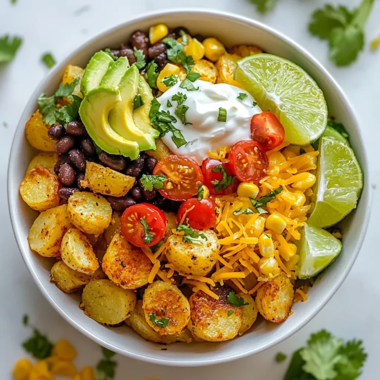 Für den Loaded Potato Taco Bowl brauchst du: - 4 mittelgroße Kartoffeln - 1 Tasse schwarze Bohnen - 1 Tasse Maiskörner Die Kartoffeln sind die Basis. Sie geben dir eine tolle Textur und Geschmack. Die schwarzen Bohnen liefern Protein und Ballaststoffe. Der Mais bringt Süße und Farbe in die Schüssel. Für die Würze verwendest du: - 1 Esslöffel Olivenöl - 1 Teelöffel Knoblauchpulver - 1 Teelöffel geräuchertes Paprikapulver Das Olivenöl hilft, die Kartoffeln knusprig zu machen. Knoblauchpulver gibt einen feinen Geschmack. Geräuchertes Paprikapulver sorgt für eine rauchige Note, die alles aufwertet. Du kannst die Schüssel nach deinem Geschmack toppen mit: - 1 Avocado - 1 Tasse geriebener Cheddar-Käse - 1/2 Tasse Sauerrahm oder griechischer Joghurt Die Avocado macht alles cremig. Der Cheddar gibt einen herzhaften Geschmack. Sauerrahm oder griechischer Joghurt bringen Frische und eine leichte Säure. So hast du eine ausgewogene und köstliche Mahlzeit. {{ingredient_image_2}} Heize deinen Ofen auf 220°C vor. Während der Ofen aufheizt, würfle die Kartoffeln in gleichmäßige Stücke. Gib die gewürfelten Kartoffeln in eine große Schüssel. Füge 1 Esslöffel Olivenöl, 1 Teelöffel Knoblauchpulver und 1 Teelöffel geräuchertes Paprikapulver hinzu. Würze die Mischung mit Salz und Pfeffer. Mische alles gut, bis die Kartoffeln gleichmäßig bedeckt sind. Verteile die gewürzten Kartoffeln in einer einzigen Schicht auf einem Backblech. Achte darauf, dass sie nicht übereinander liegen. Röste sie im vorgeheizten Ofen für 25 bis 30 Minuten. Wende die Kartoffeln nach der Hälfte der Zeit, damit sie gleichmäßig garen. Sie sind fertig, wenn sie goldbraun und knusprig sind. Während die Kartoffeln rösten, bereite die Taco-Toppings vor. Nimm eine separate Schüssel und füge 1 Tasse schwarze Bohnen, 1 Tasse Maiskörner und 1 Tasse halbierte Kirschtomaten hinzu. Würze die Mischung mit etwas Salz und Pfeffer. Vermenge alles gut, damit die Aromen sich verbinden. Sobald die Kartoffeln fertig sind, nimm sie aus dem Ofen. Beginne mit einer Schicht der gerösteten Kartoffeln in jeder Schüssel. Füge die Mischung aus schwarzen Bohnen und Mais hinzu. Dann kommen die gewürfelte Avocado und der geriebene Cheddar-Käse. Toppe das Ganze mit einem Klecks Sauerrahm oder griechischem Joghurt. Veredle die Schüssel mit frisch gehacktem Koriander und serviere sie mit Limettenstücken. Um knusprige Kartoffeln zu erhalten, wähle feste, mittelgroße Kartoffeln. Diese Sorten behalten ihre Form beim Rösten. Würfle die Kartoffeln gleichmäßig. So garen sie gleichmäßig und werden schön knusprig. - Olivenöl verwenden: Das Öl hilft, die Kartoffeln zu bräunen. - Gewürze nicht vergessen: Knoblauchpulver und geräuchertes Paprikapulver bringen tollen Geschmack. Röste die Kartoffeln bei 220°C für 25-30 Minuten. Wende sie nach der Hälfte der Zeit. So werden sie von allen Seiten schön knusprig. Achte darauf, dass die Kartoffeln nicht übereinander liegen. Du kannst die Toppings ganz nach deinem Geschmack anpassen. Für eine vegane Variante ersetze den Käse durch pflanzliche Alternativen. Auch der Sauerrahm kann durch veganen Joghurt ersetzt werden. - Weitere Zutaten: Probiere schwarze Oliven oder Jalapeños für mehr Geschmack. - Frische Kräuter: Frischer Koriander oder Schnittlauch bringen Farbe und Aroma. Kombiniere die Loaded Potato Taco Bowl mit frischen Beilagen. Ein einfacher grüner Salat passt gut dazu. Für besondere Anlässe richte die Taco Bowl schön an. Nutze bunte Schalen und garniere mit Koriander und Limettenstücken. So sieht das Gericht gleich einladender aus. Pro Tipps Kartoffeln richtig wählen: Verwenden Sie festkochende Kartoffeln für die beste Textur und ein gleichmäßiges Rösten. Würzen nach Geschmack: Experimentieren Sie mit verschiedenen Gewürzen wie Kreuzkümmel oder Chili-Pulver, um den Geschmack zu variieren. Frische Zutaten: Verwenden Sie frische Zutaten, insbesondere bei den Toppings, um die Aromen zu intensivieren. Meal Prep: Bereiten Sie die Kartoffeln und die Bohnen-Mais-Mischung im Voraus vor, um die Zubereitungszeit an Wochentagen zu verkürzen. {{image_4}} Eine mediterrane Variante bringt mehr Geschmack in die Schüssel. Ersetze den geriebenen Cheddar durch Feta-Käse. Der Feta gibt eine salzige, cremige Note. Du kannst auch Oliven und Paprika hinzufügen. Diese Zutaten bringen frische Aromen. Für einen Tex-Mex Twist füge einige gehackte Jalapeños hinzu. Sie bringen einen scharfen Kick. Statt Sauerrahm kannst du Guacamole verwenden. Guacamole gibt einen cremigen, reichhaltigen Geschmack. Diese Kombination macht das Gericht noch aufregender. Wenn du mehr Protein möchtest, füge Hähnchen oder Rindfleisch hinzu. Koche das Fleisch mit den Gewürzen für mehr Geschmack. Du kannst auch Quinoa oder andere Hülsenfrüchte ergänzen. Diese Zutaten machen die Schüssel nahrhafter. Sie sorgen dafür, dass du länger satt bleibst. Um die Reste der Loaded Potato Taco Bowl richtig zu lagern, lege sie in einen luftdichten Behälter. Stelle sicher, dass die Schüssel gut verschlossen ist. So bleibt der Geschmack frisch. Du kannst die Reste im Kühlschrank aufbewahren. Dort sind sie bis zu drei Tage haltbar. Überprüfe immer, ob die Zutaten noch gut aussehen, bevor du sie isst. Wenn es Zeit ist, die Reste aufzuwärmen, nutze die Mikrowelle oder den Ofen. Verwende die Mikrowelle für eine schnelle Methode. Stelle die Leistung auf mittlere Stufe ein und erwärme die Schüssel in kurzen Intervallen. So vermeidest du trockene oder matschige Kartoffeln. Wenn du den Ofen wählst, heize ihn auf 180 Grad Celsius vor. Lege die Taco Bowl auf ein Backblech und erwärme sie für etwa 10-15 Minuten. So bleiben die Kartoffeln knusprig. Falls du die Taco-Schüssel länger aufbewahren möchtest, kannst du sie einfrieren. Teile die Schüssel in Portionen auf. Lege jede Portion in einen gefriergeeigneten Behälter. Achte darauf, dass keine Luft eindringt. So bleibt der Geschmack erhalten. Um die Taco Bowl später zu verwenden, lasse sie über Nacht im Kühlschrank auftauen. Danach kannst du sie wie gewohnt aufwärmen. Um die Kartoffeln knusprig zu machen, heize deinen Ofen auf 220°C vor. Diese hohe Temperatur sorgt für eine goldbraune Kruste. Würfle die Kartoffeln gleichmäßig, damit sie gleichmäßig garen. Mische sie gut mit Olivenöl und Gewürzen. Achte darauf, die Kartoffeln auf einem Backblech in einer einzigen Schicht zu verteilen. Wende sie nach der Hälfte der Garzeit. So werden sie von allen Seiten knusprig. Ja, du kannst die Kartoffeln und die Toppings vorbereiten. Koche die Kartoffeln im Voraus und bewahre sie im Kühlschrank auf. Du kannst sie bis zu drei Tage lagern. Bereite auch die Mischung aus Bohnen, Mais und Tomaten vor. Halte alles in separaten Behältern. Wenn du bereit bist, alles zusammenzustellen, kannst du die Kartoffeln schnell aufwärmen und die Schüssel füllen. Zu deiner Loaded Potato Taco Bowl passen viele Beilagen. Ein frischer Salat mit Limettendressing ist eine gute Wahl. Auch Tortilla-Chips mit Salsa oder Guacamole sind lecker. Du kannst dazu einen erfrischenden Eistee oder ein leichtes Bier servieren. Diese Getränke ergänzen die Aromen der Schüssel perfekt. Zusammenfassend haben wir die besten Zutaten für eine schmackhafte Taco-Schüssel behandelt. Wir haben die Hauptzutaten wie Kartoffeln, schwarze Bohnen und Mais erwähnt. Zudem gab es Tipps zur Zubereitung und Anpassung der Toppings. Diese einfache Anleitung ermöglicht dir, kreative Variationen zu probieren und übrig gebliebene Reste zu genießen. Mit diesen Informationen bist du bereit, deine eigene Taco-Schüssel zu kreieren. Viel Spaß beim Kochen und Ausprobieren!