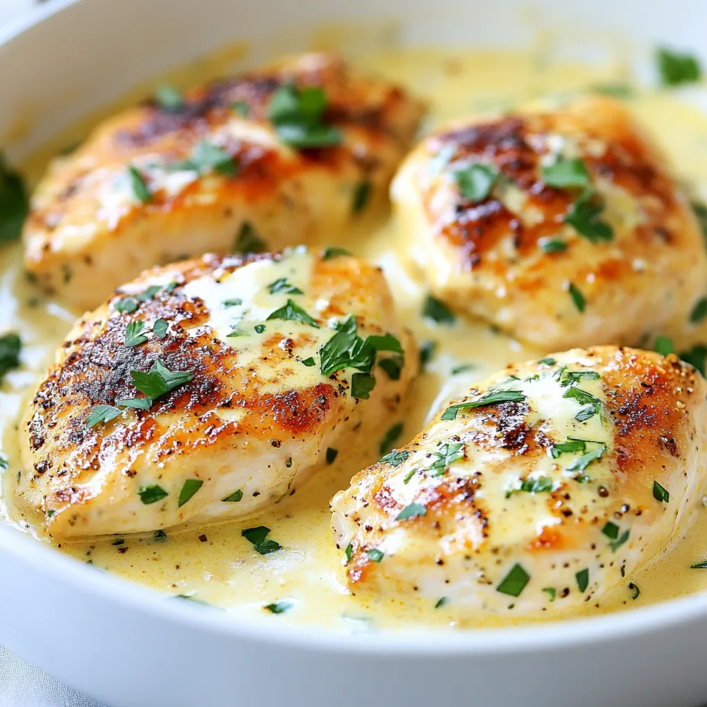 Für dieses leckere Gericht brauchst du folgende Zutaten: - 4 Hähnchenbrustfilets, ohne Haut und Knochen - 225 g Frischkäse, zimmerwarm - 240 ml Hühnerbrühe - 1 Esslöffel Olivenöl Diese Hauptzutaten machen das Gericht cremig und vollmundig. Das Hühnchen gibt dir eine gute Proteinquelle. Der Frischkäse sorgt für die cremige Textur, die wir alle lieben. Um den Geschmack zu verstärken, benutze: - 1 Teelöffel Knoblauchpulver - 1 Teelöffel Zwiebelpulver - 1 Teelöffel getrockneter Thymian - 1 Teelöffel getrockneter Basilikum - Salz und Pfeffer nach Geschmack Diese Gewürze sind einfach zu finden und bringen tolle Aromen. Sie helfen, das Hühnchen noch schmackhafter zu machen. Um dein Essen zu vervollständigen, empfehle ich: - Reis - Pasta - Ein frischer Salat Diese Beilagen sind einfach und passen perfekt zu der cremigen Sauce. Du kannst auch etwas frische Petersilie zum Garnieren verwenden. So wird das Gericht noch schöner! {{ingredient_image_2}} Beginne mit der Vorbereitung der Zutaten. Du brauchst: - 4 Hähnchenbrustfilets, ohne Haut und Knochen - 225 g Frischkäse, zimmerwarm - 240 ml Hühnerbrühe - 1 Esslöffel Olivenöl - 1 Teelöffel Knoblauchpulver - 1 Teelöffel Zwiebelpulver - 1 Teelöffel getrockneter Thymian - 1 Teelöffel getrockneter Basilikum - Salz und Pfeffer nach Geschmack - Frische Petersilie, gehackt (zum Garnieren) Stelle sicher, dass alles bereit ist, bevor du anfängst. Erhitze das Olivenöl in einer großen Pfanne bei mittlerer Hitze. Würze die Hähnchenbrustfilets mit Salz und Pfeffer. Leg die Filets vorsichtig in die Pfanne. Brate das Hühnchen für etwa 5-7 Minuten auf jeder Seite. Achte darauf, dass sie goldbraun und durchgegart sind. Nimm die Hähnchenbrüste nach dem Braten aus der Pfanne und lege sie auf einen Teller. So bleibt das Fleisch saftig. Gib die Hühnerbrühe in dieselbe Pfanne. Lass sie zum Simmern bringen, während du die angebratenen Reste mit einem Holzlöffel löst. Diese Reste geben der Sauce extra Geschmack. Reduziere die Hitze auf niedrig und füge den zimmerwarmen Frischkäse hinzu. Rühre gut, bis der Frischkäse schmilzt und sich mit der Brühe verbindet. Nun kommen die Gewürze ins Spiel. Mische das Knoblauchpulver, Zwiebelpulver, getrockneten Thymian und Basilikum in die Sauce. Rühre gut um, damit sich die Kräuter gleichmäßig verteilen. Lege die Hähnchenbrustfilets wieder in die Pfanne und löffle die cremige Sauce darüber. Lass alles für 3-4 Minuten köcheln. So kann das Hühnchen die Aromen aufnehmen. Überprüfe die Sauce. Schmecke sie ab und passe die Gewürze mit Salz und Pfeffer an. Serviere das Gericht auf einem Bett aus Reis oder Pasta und garniere es mit frischer Petersilie. Um das Hühnchen perfekt zu garen, achte auf die Hitze. Stelle die Pfanne auf mittlere Hitze. Brate die Hähnchenbrustfilets etwa 5-7 Minuten pro Seite. Sie sollten goldbraun sein und sich leicht lösen lassen. Verwende ein Fleischthermometer, um die Innentemperatur zu prüfen. Sie sollte 75 Grad Celsius betragen. So bleibt das Hühnchen saftig und zart. Die Sauce wird cremig, wenn der Frischkäse gut schmilzt. Lass den Frischkäse vorher auf Zimmertemperatur kommen. Das hilft, Klumpen zu vermeiden. Rühre die Hühnerbrühe langsam unter den Frischkäse. So verbinden sich die Aromen besser. Vergiss nicht, die Kräuter gut einzuarbeiten. Sie geben der Sauce noch mehr Geschmack. Wenn du eine dickere Sauce willst, lass sie etwas länger köcheln. Ein häufiger Fehler ist, das Hühnchen zu lange zu braten. Das macht es trocken. Achte darauf, die Hitze nicht zu hoch einzustellen. Ein weiterer Fehler ist, die Sauce nicht zu würzen. Taste die Sauce vor dem Servieren. Füge bei Bedarf mehr Salz und Pfeffer hinzu. Überprüfe auch die Konsistenz der Sauce. Wenn sie zu dünn ist, lasse sie länger köcheln. Pro Tipps Hähnchen marinieren: Marinieren Sie die Hähnchenbrustfilets mindestens 30 Minuten vor dem Kochen, um den Geschmack zu intensivieren und das Fleisch zarter zu machen. Frischkäse richtig verwenden: Stellen Sie sicher, dass der Frischkäse zimmerwarm ist, damit er sich leichter mit der Brühe vermischt und eine glatte Sauce ergibt. Variationen der Kräuter: Experimentieren Sie mit frischen Kräutern wie Oregano oder Rosmarin, um der Sauce eine neue Geschmacksdimension zu verleihen. Serviervorschläge: Servieren Sie das Hühnchen mit einer Beilage aus gedämpftem Gemüse oder einem grünen Salat, um das Gericht leichter und gesünder zu gestalten. {{image_4}} Du kannst deine cremige Kräuter-Hühnchen-Pfanne leicht aufpeppen. Füge einfach Gemüse hinzu. Gemüse wie Paprika, Brokkoli oder Spinat passt gut. Schneide das Gemüse klein und brate es gleich nach dem Hühnchen an. So wird alles schön knackig und lecker. Die Aromen der Kräuter verbinden sich wunderbar mit dem Gemüse. Du kannst auch gefrorenes Gemüse verwenden, wenn du wenig Zeit hast. Für eine Low-Carb-Version kannst du die Beilagen ändern. Statt Reis oder Pasta kannst du Blumenkohlreis nutzen. Blumenkohlreis ist gesund und kalorienarm. Er passt gut zu der cremigen Sauce. Koche den Blumenkohl einfach in der Mikrowelle oder brate ihn kurz an. So bleibt er knackig und behält seinen Geschmack. Diese Änderung macht dein Gericht leicht und nahrhaft. Wenn du eine vegane Option willst, gibt es einfache Alternativen. Ersetze das Hühnchen durch Tofu oder Seitan. Für die Sauce nimm veganen Frischkäse und Gemüsebrühe. Das bringt die gleiche Cremigkeit. Du kannst auch mehr frische Kräuter verwenden, um den Geschmack zu intensivieren. So bleibt das Gericht lecker und erfüllt die vegane Ernährung. Um die Reste der Cremigen Kräuter-Hühnchen-Pfanne richtig zu lagern, lassen Sie das Gericht zuerst auf Raumtemperatur abkühlen. Füllen Sie dann die Reste in einen luftdichten Behälter. Dieser Schritt hilft, die Frische und den Geschmack zu bewahren. Sie können das Gericht bis zu drei Tage im Kühlschrank aufbewahren. Achten Sie darauf, die Reste vor dem Lagern gut zu verschließen. Das Aufwärmen der Reste ist einfach. Sie können die Pfanne auf den Herd stellen und bei niedriger Hitze vorsichtig erwärmen. Fügen Sie etwas Hühnerbrühe hinzu, wenn die Sauce zu dick ist. Alternativ können Sie die Reste in der Mikrowelle aufwärmen. Stellen Sie die Mikrowelle auf mittlere Leistung und decken Sie das Gericht ab. Dies verhindert ein Austrocknen. Rühren Sie nach der Hälfte des Aufwärmprozesses um. Die Haltbarkeit der Zutaten ist wichtig zu beachten. Frischkäse hält sich im Kühlschrank etwa eine Woche nach dem Öffnen. Hähnchenbrustfilets sollten nicht länger als zwei Tage im Kühlschrank bleiben, wenn sie roh sind. Wenn sie gekocht sind, können sie in der Regel drei bis vier Tage aufbewahrt werden. Hühnerbrühe hat eine Haltbarkeit von etwa vier bis fünf Tagen im Kühlschrank. Achten Sie darauf, alle Zutaten vor der Verwendung gut zu überprüfen. Die Zubereitungszeit für die Cremige Kräuter-Hühnchen-Pfanne beträgt insgesamt 30 Minuten. Davon sind 10 Minuten für die Vorbereitung und 20 Minuten für das Kochen. Diese schnelle Zeit macht es einfach, ein leckeres Gericht zu zaubern, auch wenn es eilig ist. Ja, du kannst dieses Rezept im Voraus zubereiten. Koche das Hühnchen und die Sauce wie beschrieben und lass sie abkühlen. Bewahre beides dann in einem luftdichten Behälter im Kühlschrank auf. Du kannst es innerhalb von 2-3 Tagen genießen. Einfach aufwärmen, wenn du bereit bist zu essen. Wenn du keine Hühnerbrühe hast, gibt es viele Alternativen. Gemüsebrühe ist eine gute Wahl für einen ähnlichen Geschmack. Du kannst auch Wasser mit etwas Salz und Gewürzen verwenden. Wenn du einen kräftigeren Geschmack willst, nutze Rinderbrühe. Die Cremige Kräuter-Hühnchen-Pfanne ist einfach und lecker. Wir haben die Hauptzutaten und die besten Tipps zur Zubereitung besprochen. Fehler kannst du vermeiden, wenn du unsere Schritt-für-Schritt-Anleitung folgst. Du kannst diese Pfanne nach deinem Geschmack anpassen, sogar vegan. Achte auch darauf, Reste richtig zu lagern. Kochen macht Spaß und bringt Genuss auf den Tisch. Probiere das Rezept aus und lass es dir schmecken!