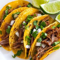 - 900 g Rinderbraten - 4 getrocknete Guajillo-Chilis - 2 getrocknete Ancho-Chilis Die Hauptzutaten sind wichtig für den Geschmack. Der Rinderbraten gibt den Tacos die nötige Fülle. Guajillo- und Ancho-Chilis bringen eine tiefe, reiche Note. Diese Chilis sind das Herzstück der Brühe. - 1 Teelöffel Kreuzkümmel - 1 Teelöffel Oregano - ½ Teelöffel schwarzer Pfeffer - 1 Liter Rinderbrühe - 2 Lorbeerblätter Die Gewürze verleihen den Tacos Tiefe. Kreuzkümmel und Oregano sind unverzichtbar. Die Rinderbrühe macht das Fleisch zart und geschmackvoll. Lorbeerblätter geben einen feinen, aromatischen Geschmack. - Tortillas aus Mais - Gehackter Koriander - Limettenschnitze Die Tortillas aus Mais sind klassisch. Sie halten das zarte Fleisch gut. Koriander sorgt für Frische und Farbe. Limettenschnitze bringen eine spritzige Note. Diese Zutaten machen die Tacos perfekt. {{ingredient_image_2}} Um die Chilis vorzubereiten, röste die Guajillo- und Ancho-Chilis. Erhitze eine Pfanne bei mittlerer Hitze. Röste die Chilis etwa 2-3 Minuten, bis sie duften. Achte darauf, sie nicht zu verbrennen. Nach dem Rösten gib die Chilis in einen Topf und bedecke sie mit heißem Wasser. Lasse sie 15-20 Minuten einweichen, damit sie weich werden. Jetzt kommt die Sauce. Lass die eingeweichten Chilis abtropfen. Gib sie dann zusammen mit der Zwiebel, dem Knoblauch, dem Kreuzkümmel, Oregano, schwarzem Pfeffer und etwas Rinderbrühe in einen Mixer. Mixe alles, bis die Mischung glatt ist. Falls nötig, füge mehr Brühe hinzu, um die gewünschte Konsistenz zu erreichen. Für das Fleisch erhitze etwas Öl in einem großen Topf. Würze die Rinderstücke mit Salz. Brate sie von allen Seiten an, bis sie goldbraun sind. Das dauert etwa 5-7 Minuten. Gieße die pürierte Sauce über das angebratene Fleisch. Füge die restliche Rinderbrühe und die Lorbeerblätter hinzu. Rühre alles gut um. Lass die Mischung köcheln, dann decke den Topf ab und reduziere die Hitze. Gar das Fleisch 2-3 Stunden, bis es zart ist. Nimm das Fleisch nach dem Garen aus dem Topf. Zerkleinere es mit zwei Gabeln. Entsorge die Lorbeerblätter und bewahre die Kochflüssigkeit auf. Jetzt ist es Zeit für die Tortillas. Erhitze sie in einer anderen Pfanne, jeweils 30 Sekunden auf jeder Seite, bis sie weich sind. Fülle jede Tortilla mit einer großzügigen Menge zerkleinertem Fleisch. Toppe sie mit gehacktem Koriander und Zwiebeln. Du kannst auch etwas Kochflüssigkeit darüber träufeln. Die Tacos sind fast fertig! Serviere sie mit Limettenschnitzen an der Seite. Diese kannst du über die Tacos träufeln. Richte die Tacos auf einer schönen Servierplatte an. Garnieren mit frischen Korianderzweigen macht sie noch ansprechender. Guten Appetit! Die Wahl des Fleisches ist wichtig. Ich empfehle Rinderbraten. Er hat viel Geschmack und wird zart. Marinieren Sie das Fleisch für mindestens zwei Stunden. So zieht die Würze tief ein. Idealerweise lassen Sie es über Nacht im Kühlschrank. Das gibt dem Fleisch noch mehr Aroma. Die Sauce ist der Schlüssel zu diesen Tacos. Sie sollte dick, aber nicht zu dick sein. Wenn sie zu dick ist, fügen Sie etwas mehr Rinderbrühe hinzu. Mixen Sie die Sauce gut, damit keine Stücke bleiben. Achten Sie darauf, die Chilis gut zu rösten. Das gibt ein reiches Aroma. Die richtige Tortilla ist wichtig für das perfekte Taco-Erlebnis. Erhitzen Sie die Mais-Tortillas in einer Pfanne. Machen Sie das bei mittlerer Hitze für 30 Sekunden pro Seite. So werden sie weich und flexibel. Alternativ können Sie sie auch auf einem Grill leicht anrösten. Das gibt einen tollen Geschmack. Pro Tipps Chilis optimal rösten: Achten Sie darauf, die Chilis nur leicht zu rösten, um Bitterkeit zu vermeiden. Ein leicht rauchiger Geschmack bringt die Aromen besser zur Geltung. Fleisch vor dem Garen marinieren: Lassen Sie das Rindfleisch einige Stunden in der Chili-Sauce marinieren, um die Aromen intensivieren und das Fleisch zarter zu machen. Brühe aufbewahren: Verwenden Sie die Kochflüssigkeit als Dip oder Soße für die Tacos. Sie verstärkt den Geschmack und sorgt für zusätzliche Feuchtigkeit. Tortillas richtig erhitzen: Erwärmen Sie die Tortillas in einer trockenen Pfanne, um sie weich und biegsam zu machen, und vermeiden Sie, dass sie brüchig werden. {{image_4}} Birria Quesatacos sind eine leckere Abwandlung. Sie kombinieren den klassischen Birria Taco mit Käse. Um diese Variante zu machen, nimm etwas Käse deiner Wahl, wie Oaxaca oder Mozzarella. Lege ihn in die Tortilla, bevor du das Fleisch hinzufügst. Erhitze die Tortilla in einer Pfanne, bis der Käse schmilzt. Der geschmolzene Käse fügt eine tolle Textur hinzu. Birria Ramen bringt einen neuen Twist. Du kannst die Birria-Sauce als Brühe nutzen. Koche die Ramen-Nudeln separat. Mische sie mit der Brühe und füge das zarte Fleisch hinzu. Garniere mit Koriander und Limetten. Diese Kombination ist warm und sättigend. Du kannst auch eine vegetarische Version von Birria machen. Nutze Jackfruit oder Pilze als Fleischersatz. Koche sie mit den gleichen Gewürzen und der Brühe. Die Textur wird ähnlich sein und die Aromen sind intensiv. Diese Optionen sind gut für alle, die pflanzlich essen möchten. Wenn Sie Reste von Birria Tacos haben, bewahren Sie sie in einem luftdichten Behälter auf. Das hält die Tacos frisch. Stellen Sie sicher, dass das Fleisch und die Tortillas getrennt sind. So bleiben die Tortillas weich und das Fleisch saftig. Ich empfehle, die Reste innerhalb von 2-3 Tagen zu essen. Für längere Lagerung können Sie die Tacos einfrieren. Wickeln Sie sie gut in Frischhaltefolie ein und legen Sie sie in einen Gefrierbeutel. So bleibt der Geschmack erhalten. Zum Auftauen legen Sie die Tacos einfach in den Kühlschrank über Nacht. Wenn Sie es eilig haben, können Sie sie auch in der Mikrowelle auftauen. Birria Tacos sind am besten frisch. Im Kühlschrank bleiben sie etwa 3 Tage frisch. Wenn sie eingefroren sind, können sie bis zu 3 Monate aufbewahrt werden. Achten Sie darauf, den Geruch und das Aussehen zu prüfen, bevor Sie die Reste essen. So stellen Sie sicher, dass sie noch gut sind. Die Zubereitung von Birria Tacos braucht etwa 30 Minuten. Das Garen des Fleisches dauert 2 bis 3 Stunden. Hier ist die genaue Aufteilung: - Vorbereitung: 30 Minuten, um die Chilis und Zutaten bereit zu machen. - Garen: 2-3 Stunden, bis das Fleisch zart ist. - Zusammenstellen: 15 Minuten, um die Tacos zu füllen und zu servieren. Insgesamt sollten Sie also etwa 3 bis 3,5 Stunden einplanen, um diese köstlichen Tacos zu genießen. Ja, Sie können verschiedene Fleischsorten für Birria Tacos nutzen. Rindfleisch ist traditionell, aber Lamm oder Ziege sind auch lecker. Diese Alternativen bieten einen anderen Geschmack und eine neue Textur. Wenn Sie Hähnchen verwenden, reduzieren Sie die Garzeit. Hähnchen braucht nur etwa 1 bis 1,5 Stunden zum Kochen. So haben Sie mehr Flexibilität in der Küche. Authentische Birria Tacos finden Sie in vielen mexikanischen Restaurants. Suchen Sie nach Orten, die sich auf Gerichte aus Jalisco spezialisiert haben. Diese Restaurants bieten oft die besten Tacos. Fragen Sie auch nach Food Trucks oder lokalen Anbietern in Ihrer Stadt. Oft haben sie tolle, hausgemachte Varianten. Online-Bewertungen helfen Ihnen, die besten Orte zu finden. Birria Tacos sind lecker und vielseitig. Wir haben die Hauptzutaten und die Zubereitungsschritte besprochen. Die Chilis und Gewürze geben dem Gericht seinen besonderen Geschmack. Serviert mit frischen Tortillas und Garnituren machen sie jede Mahlzeit zum Fest. Mit unseren Tipps und kreativen Ideen kannst du deine eigenen Variationen ausprobieren. Ob du sie einfrierst oder neue Varianten zubereitest, die Möglichkeiten sind endlos. Genieße die Reise in die Welt der Birria Tacos!