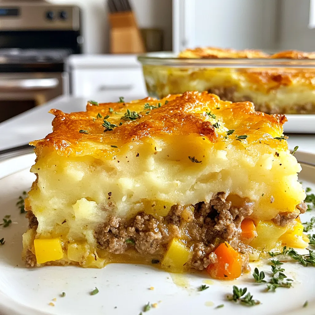 Für die Fleischpastete brauche ich einige wichtige Zutaten. Sie sind die Basis für den Geschmack und die Textur des Gerichts. Hier sind die Hauptzutaten: - 500 g Hackfleisch (Rind oder Lamm) - 1 große Zwiebel, fein gehackt - 2 Knoblauchzehen, zerdrückt - 1 Karotte, gerieben - 240 ml Rinderbrühe - 4 mittlere Kartoffeln, geschält und gewürfelt Diese Zutaten geben der Pastete ihr herzhaftes Aroma. Das Hackfleisch sorgt für die Fülle, während die Zwiebel und der Knoblauch eine schöne Basis schaffen. Gewürze bringen noch mehr Geschmack in die Pastete. Hier sind die zusätzlichen Zutaten, die ich oft verwende: - 1 Esslöffel Worcestersauce (optional) - 1 Teelöffel getrockneter Thymian - 1 Teelöffel Paprika - Salz und Pfeffer nach Geschmack Die Worcestersauce gibt einen tiefen Geschmack. Thymian und Paprika verleihen der Mischung eine aromatische Note. Salz und Pfeffer sind wichtig für die richtige Abstimmung. Wenn Sie eine Abwechslung wünschen, können Sie die Hauptzutaten leicht anpassen. Hier sind einige Alternativen: - Verwenden Sie Hähnchen- oder Putenhackfleisch statt Rind oder Lamm. - Ersetzen Sie die Karotte durch Erbsen oder Mais für einen anderen Geschmack. - Probieren Sie Süßkartoffeln anstelle von normalen Kartoffeln für eine süßere Note. Diese Alternativen können das Gericht spannend machen. Experimentieren Sie gerne mit verschiedenen Zutaten, um Ihre eigene Version zu kreieren! {{ingredient_image_2}} Zuerst musst du alle Zutaten sammeln. Du brauchst: - 500 g Hackfleisch (Rind oder Lamm) - 1 große Zwiebel, fein gehackt - 2 Knoblauchzehen, zerdrückt - 1 Karotte, gerieben - 240 ml Rinderbrühe - 1 Esslöffel Worcestersauce (optional) - 1 Teelöffel getrockneter Thymian - 1 Teelöffel Paprika - Salz und Pfeffer nach Geschmack - 4 mittlere Kartoffeln, geschält und gewürfelt - 2 Esslöffel Butter - 120 ml Milch - 1 Tasse geriebener Käse (z.B. Cheddar oder nach Wahl) - Olivenöl zum Braten Sichere dir die Zutaten, bevor du anfängst. Das macht das Kochen einfacher. Heize deinen Ofen auf 200°C vor. Erhitze in einer großen Pfanne etwas Olivenöl bei mittlerer Hitze. Füge die gehackte Zwiebel hinzu und brate sie für 3-4 Minuten, bis sie glasig wird. Danach kommt der zerdrückte Knoblauch und die geriebene Karotte dazu. Lass das Ganze für 2 Minuten garen. Jetzt gib das Hackfleisch in die Pfanne. Zerkleinere es mit einem Löffel und brate es für 5-7 Minuten, bis es gleichmäßig gebräunt ist. Gieße die Rinderbrühe und die Worcestersauce hinzu. Streue Thymian, Paprika, Salz und Pfeffer darüber. Lass die Mischung kurz aufkochen und dann für 10 Minuten köcheln, bis sie etwas eindickt. Während das Fleisch köchelt, bring einen Topf mit gesalzenem Wasser zum Kochen. Gib die gewürfelten Kartoffeln hinein und koche sie für etwa 15 Minuten, bis sie weich sind. Lass die Kartoffeln abtropfen und gib sie zurück in den Topf. Füge die Butter und die Milch hinzu. Zerdrücke die Kartoffeln, bis sie glatt sind. Rühre die Hälfte des geriebenen Käses unter und würze mit Salz und Pfeffer. Die Kartoffelmasse sollte cremig und lecker sein. Verteile die Fleischmischung gleichmäßig auf dem Boden einer Auflaufform. Löffle die Kartoffelmasse vorsichtig über das Fleisch. Glätte die Oberfläche mit einem Spatel. Bestreue die Kartoffeln mit dem restlichen Käse. Jetzt kommt die Pastete in den vorgeheizten Ofen. Backe sie für 20-25 Minuten, bis die Oberseite goldbraun und knusprig ist. Lass die Pastete einige Minuten abkühlen, bevor du sie servierst. So bleibt sie schön saftig und warm. Einen häufigen Fehler macht man beim Kochen der Kartoffeln. Viele lassen sie zu lange kochen. Dies macht sie matschig. Kochen Sie die gewürfelten Kartoffeln nur etwa 15 Minuten. So bleiben sie fest und cremig. Ein weiterer Fehler ist, die Mischung nicht gut zu würzen. Achten Sie darauf, Salz und Pfeffer hinzuzufügen. Das bringt den Geschmack der Fleischfüllung hervor. Um die besten Kartoffeln zu bekommen, starten Sie mit festkochenden Sorten. Diese behalten ihre Form besser. Bringen Sie gesalzenes Wasser zum Kochen, bevor Sie die Kartoffeln hinzufügen. So garen sie gleichmäßiger und schneller. Nach dem Kochen, lassen Sie sie gut abtropfen. Geben Sie sie zurück in den Topf. Fügen Sie dann die Butter und die Milch hinzu. Zerdrücken Sie die Kartoffeln, bis sie cremig sind. Rühren Sie die Hälfte des Käses unter, um einen tollen Geschmack zu erzielen. Eine ansprechende Präsentation macht viel aus. Servieren Sie die Fleischpastete auf Tellern in schönen Scheiben. Garnieren Sie das Gericht mit frischen Kräutern wie Petersilie oder Schnittlauch. Dies bringt Farbe und frischen Geschmack. Auch ein kleiner Salat als Beilage sieht gut aus. So wird das Gericht nicht nur lecker, sondern auch schön anzusehen. Pro Tipps Fleischwahl: Verwenden Sie eine Kombination aus Rind- und Lammhackfleisch für einen reichhaltigeren Geschmack. Kartoffeltextur: Für eine cremigere Kartoffelmasse können Sie zusätzlich einen Schuss Sahne verwenden. Käsevariationen: Experimentieren Sie mit verschiedenen Käsesorten wie Gouda oder Emmentaler für unterschiedliche Geschmäcker. Gemüse hinzufügen: Fügen Sie zusätzliches Gemüse wie Erbsen oder Paprika in die Fleischmischung für mehr Farbe und Nährstoffe hinzu. {{image_4}} Für eine vegetarische Option können Sie das Hackfleisch durch Linsen oder Kichererbsen ersetzen. Diese Hülsenfrüchte sind nahrhaft und geben einen ähnlichen Biss. Fügen Sie zusätzlich etwas Gemüsebrühe hinzu, um den Geschmack zu vertiefen. Wenn Sie vegan kochen, verwenden Sie pflanzliche Butter und Milch. Auch veganer Käse ist eine gute Wahl für die Kartoffelmasse. Käse bringt Geschmack und Cremigkeit. Cheddar ist sehr beliebt, aber probieren Sie auch Gouda oder Mozzarella. Diese Käsesorten schmelzen gut und verleihen der Pastete eine tolle Textur. Für einen würzigen Kick können Sie Blauschimmelkäse hinzufügen. Mischen Sie verschiedene Käsesorten für einen einzigartigen Geschmack. Gemüse gibt der Pastete mehr Farbe und Nährstoffe. Erbsen, Paprika oder Spinat eignen sich gut. Sie können auch Pilze verwenden, um einen herzhaften Geschmack hinzuzufügen. Achten Sie darauf, das Gemüse klein zu schneiden, damit es gleichmäßig kocht. Geben Sie das Gemüse in die Fleischmischung während des Kochens. So nimmt es alle Aromen auf. Wenn Sie Reste von Ihrer knusprigen Kartoffel-Deckel Fleischpastete haben, lassen Sie sie zuerst abkühlen. Lagern Sie die Pastete in einem luftdichten Behälter. Stellen Sie sicher, dass die Temperatur im Kühlschrank unter 4°C liegt. So bleibt der Geschmack frisch. Sie können die Reste bis zu drei Tage im Kühlschrank aufbewahren. Um die Pastete wieder aufzuwärmen, legen Sie sie in eine ofenfeste Form. Heizen Sie den Ofen auf 180°C vor. Decken Sie die Pastete mit Alufolie ab, um ein Austrocknen zu verhindern. Erwärmen Sie sie für 15 bis 20 Minuten. So bleibt die Kartoffelkruste knusprig. Alternativ können Sie die Reste in der Mikrowelle aufwärmen, aber die Kruste wird nicht so knusprig. Im Kühlschrank hält die Fleischpastete bis zu drei Tage. Wenn Sie die Pastete länger aufbewahren möchten, frieren Sie sie ein. In einem gefrierfesten Behälter hält sie bis zu drei Monate. Stellen Sie sicher, dass die Pastete gut verpackt ist. So schützen Sie sie vor dem Gefrierbrand. Zum Auftauen, lassen Sie die Pastete einfach über Nacht im Kühlschrank. Die Fleischpastete bleibt im Kühlschrank etwa 3 bis 4 Tage frisch. Lagern Sie sie in einem luftdichten Behälter. Wenn Sie sie länger aufbewahren möchten, frieren Sie die Pastete ein. So bleibt sie bis zu 3 Monate haltbar. Ja, Sie können die Fleischpastete im Voraus zubereiten. Bereiten Sie die Füllung und die Kartoffeln vor. Stellen Sie die Mischung dann in den Kühlschrank. Am nächsten Tag können Sie sie einfach backen. Zu dieser Fleischpastete passen viele Beilagen. Hier sind einige Vorschläge: - Grüner Salat mit frischen Kräutern - Gedämpftes Gemüse wie Brokkoli oder Karotten - Eine einfache Tomatensauce für zusätzliche Aromen Ja, die Fleischpastete kann gefroren werden. Wickeln Sie sie fest in Folie oder verwenden Sie einen luftdichten Behälter. So bleibt die Qualität erhalten. Auftauen können Sie sie über Nacht im Kühlschrank. In diesem Artikel habe ich die Hauptzutaten und den Zubereitungsprozess für die Fleischpastete erklärt. Wir haben auch über wichtige Tipps, Variationen und Lagerung gesprochen. Fleischpastete ist vielseitig und lecker. Du kannst sie anpassen, um sie gesünder oder interessanter zu machen. Denk an die verschiedenen Optionen, die du ausprobieren kannst. Bereite sie gut vor und genieße das Kochen! Viel Spaß beim Ausprobieren dieser köstlichen Gerichte und beim Teilen mit anderen.
