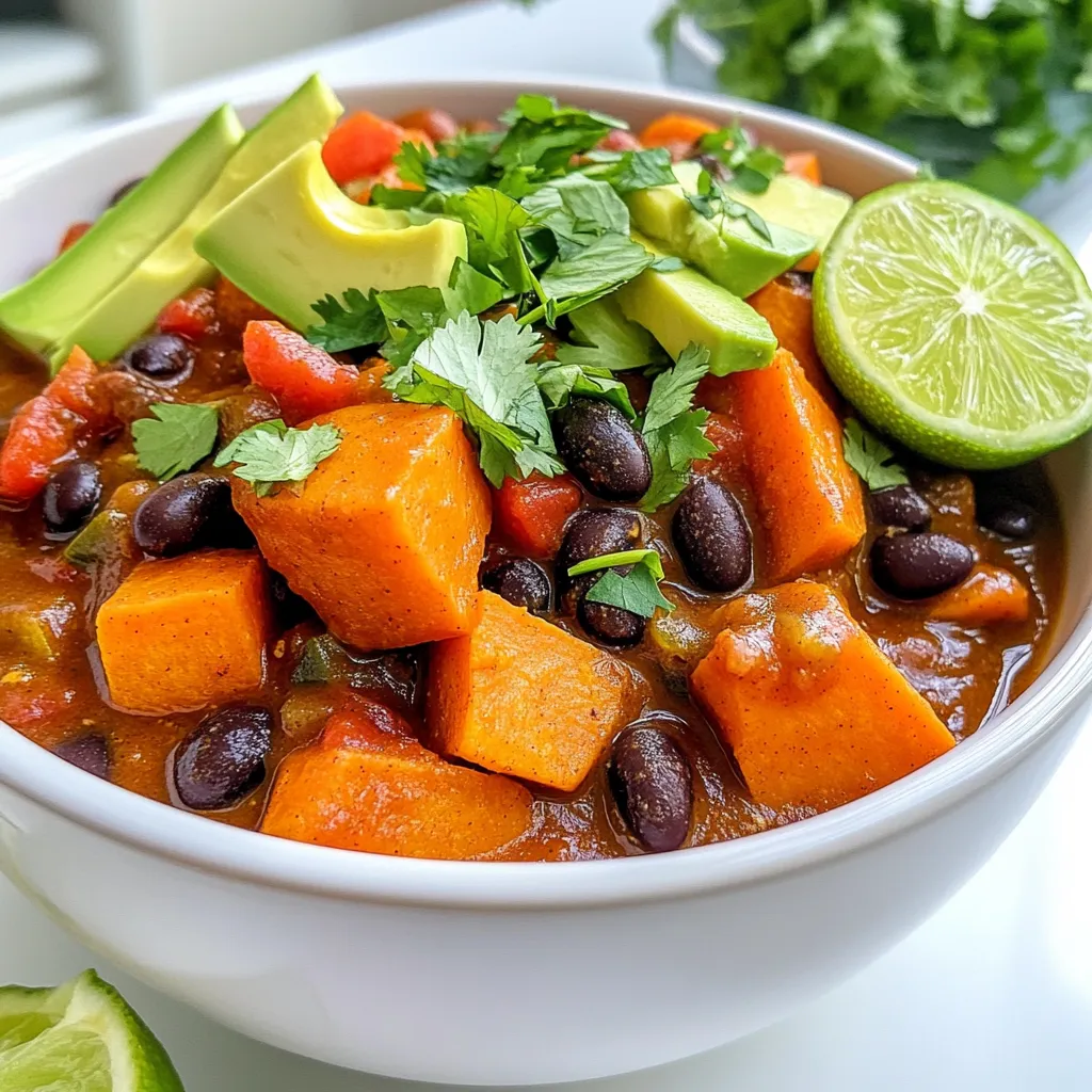 - 2 mittelgroße Süßkartoffeln, geschält und gewürfelt - 1 Dose (425 g) schwarze Bohnen, abgetropft und abgespült - 1 Dose (400 g) gewürfelte Tomaten, mit Saft - 1 mittelgroße Zwiebel, gewürfelt - 1 Paprika, rot oder grün, gewürfelt Diese Hauptzutaten machen das Chili nahrhaft und voll von Geschmack. Süßkartoffeln bringen eine süße Note. Schwarze Bohnen fügen Protein hinzu. Gewürfelte Tomaten geben Saftigkeit. Zwiebeln und Paprika sorgen für ein tolles Aroma. - 2 Teelöffel gemahlener Kreuzkümmel - 1 Teelöffel geräucherter Paprika - 1 Teelöffel Chili-Pulver - ½ Teelöffel Cayennepfeffer, nach Geschmack - 1 Esslöffel Olivenöl Die Gewürze sind der Schlüssel zu einem leckeren Chili. Kreuzkümmel bringt Tiefe. Geräucherter Paprika gibt eine rauchige Note. Chili-Pulver und Cayennepfeffer machen es scharf. Olivenöl sorgt für ein gutes Anbraten der Zwiebeln und Paprika. - Frischer Koriander, gehackt, zur Garnitur - Avocadoscheiben, zum Servieren - Limettenviertel, zum Servieren Zum Servieren empfehle ich frischen Koriander. Er bringt Frische. Avocadoscheiben geben Cremigkeit. Limettenviertel fügen einen spritzigen Geschmack hinzu. So wird das Chili noch besser. Zuerst schneide ich die Zwiebel und die Paprika in kleine Stücke. Das macht das Chili schön bunt. Dann würfle ich die Süßkartoffeln. Sie bringen Süße und Farbe in das Gericht. Danach spüle ich die schwarzen Bohnen ab. So entferne ich die überschüssige Flüssigkeit und den Dosenstaub. Jetzt erhitze ich Olivenöl in einem großen Topf. Bei mittlerer Hitze gebe ich die Zwiebel und die Paprika hinein. Ich brate sie an, bis die Zwiebel glasig wird. Das dauert etwa fünf Minuten. Dann füge ich den gehackten Knoblauch hinzu. Ich lasse ihn ein bis zwei Minuten mitdünsten. Achte darauf, dass der Knoblauch nicht anbrennt, das macht ihn bitter. Nun gebe ich die gewürfelten Süßkartoffeln, die schwarzen Bohnen und die gewürfelten Tomaten in den Topf. Ich gieße die Gemüsebrühe dazu und rühre alles gut um. Dann streue ich die Gewürze hinein: Kreuzkümmel, geräucherten Paprika, Chili-Pulver und Cayennepfeffer. Ich würze mit Salz und Pfeffer nach Geschmack. Jetzt bringe ich das Chili zum Kochen. Wenn es blubbert, reduziere ich die Hitze und decke den Topf ab. Ich lasse das Chili etwa 25 bis 30 Minuten köcheln. So werden die Süßkartoffeln zart und das Chili dickt ein. Ich rühre gelegentlich um, damit nichts anbrennt. Am Ende probiere ich das Chili und passe die Gewürze an. So wird es perfekt für meinen Geschmack. - Anpassen der Gewürze: Du kannst die Gewürze nach deinem Geschmack anpassen. Magst du es schärfer? Füge mehr Cayennepfeffer hinzu. Für einen rauchigen Geschmack kannst du mehr geräucherten Paprika verwenden. - Tipps für gleichmäßiges Kochen der Süßkartoffeln: Schneide die Süßkartoffeln in gleich große Stücke. So garen sie gleichmäßig. Achte darauf, sie nicht zu klein zu schneiden, damit sie nicht zerfallen. - Überkochen der Gewürze vermeiden: Füge die Gewürze erst später hinzu. So bleiben die Aromen frisch und intensiv. Zu viel Hitze kann ihre Wirkung verringern. - Korrekte Menge an Flüssigkeit: Achte darauf, genug Flüssigkeit zu verwenden. Die Menge an Gemüsebrühe ist wichtig, damit das Chili nicht zu dick wird. - Anrichten und Garnieren: Serviere das Chili in bunten Schalen. Garniere es mit frischem Koriander und Avocadoscheiben. Das sieht schön aus und schmeckt frisch. - Beilagenideen für das Chili: Du kannst das Chili mit Reis oder Tortillas servieren. Auch ein Stück Brot passt gut dazu. Es macht das Essen noch sättigender. {{image_4}} Für eine vegetarische oder vegane Variante nutze pflanzliche Brühe. Gemüsebrühe gibt dem Chili Geschmack und ist einfach zu finden. Viele Marken bieten auch Bio-Optionen an. Du kannst auch die Garnierungen anpassen. Probiere anstelle von Sahne oder Käse Avocadoscheiben oder Limettensaft. Diese Optionen machen das Gericht frisch und lecker. Du kannst dein Chili noch besser machen, indem du zusätzliche Zutaten hinzufügst. Mais bringt eine süße Note, während Quinoa eine tolle Textur bietet. Beides ist nahrhaft und einfach zu finden. Wenn du verschiedene Bohnenarten verwendest, kannst du das Chili aufpeppen. Kidneybohnen oder Pinto-Bohnen sind gute Alternativen. Sie verleihen dem Gericht mehr Abwechslung und Farbe. Experimentiere mit anderen Gewürzen, um neue Geschmäcker zu entdecken. Paprika oder Oregano geben dem Chili eine andere Note. Du kannst auch den Schärfegrad anpassen. Wenn du es schärfer magst, füge mehr Cayennepfeffer hinzu. Für eine mildere Variante, lass ihn einfach weg. So kannst du dein Chili ganz nach deinem Geschmack gestalten. Das Chili bleibt im Kühlschrank etwa 4 bis 5 Tage frisch. Bewahre es in einem luftdichten Behälter auf. So bleibt der Geschmack erhalten. Achte darauf, das Chili vollständig abkühlen zu lassen, bevor du es in den Kühlschrank stellst. Um das Chili einzufrieren, lasse es ganz abkühlen. Fülle es dann in einen gefrierfesten Behälter oder einen Gefrierbeutel. Achte darauf, etwas Platz zu lassen, da sich das Chili beim Gefrieren ausdehnt. Zum Auftauen stelle das Chili über Nacht in den Kühlschrank. Wenn du es aufwärmst, nutze den Herd oder die Mikrowelle. Das Chili bleibt bis zu 6 Monate im Gefrierfach frisch. Wenn du es aufwärmst, achte darauf, dass es gleichmäßig erhitzt wird. Rühre es gut um, damit es überall heiß ist. Du kannst das Chili auch mit frischen Beilagen wie Koriander oder Avocado anrichten. Um das beste Chili zu machen, beginne mit frischen Zutaten. Frische Süßkartoffeln und Bohnen machen einen großen Unterschied. Verwende auch aromatische Zwiebeln und Knoblauch. Diese Zutaten geben dem Chili Tiefe und Geschmack. Für die perfekte Konsistenz achte darauf, die Süßkartoffeln gleichmäßig zu würfeln. Das sorgt dafür, dass sie gleichmäßig garen. Rühre das Chili während des Kochens gelegentlich um. So verhindern wir, dass es ansetzt oder anbrennt. Ja, du kannst das Chili im Voraus zubereiten. Es schmeckt sogar besser, wenn es etwas Zeit hat, um durchzuziehen. Lass das Chili nach dem Kochen abkühlen. Fülle es dann in einen luftdichten Behälter. Im Kühlschrank hält es sich bis zu fünf Tage. Wenn du es länger aufbewahren möchtest, friere das Chili ein. Teile es in Portionen auf, damit du nur das aufwärmst, was du brauchst. Zum Auftauen lasse es im Kühlschrank über Nacht. Erhitze es dann in einem Topf oder in der Mikrowelle. Ja, dieses Rezept ist von Natur aus glutenfrei. Verwende einfach glutenfreie Brühe und achte auf die Gewürze, die du wählst. Viele Gewürze sind glutenfrei, aber es ist gut, die Etiketten zu lesen. Alternativen für Brühe sind Gemüsebrühe oder selbstgemachte Brühe. Diese Optionen geben dem Chili einen tollen Geschmack. So kannst du sicher sein, dass dein Chili glutenfrei bleibt. Diese Anleitung hat die einfachen Schritte zum Kochen von Süßkartoffel-Schwarzbohnen-Chili gezeigt. Ich habe auch Tipps zur Zubereitung und Variationen angegeben, um es interessant zu halten. Denken Sie an die richtigen Gewürze und die Lagerung für frische Ergebnisse. Dieses Chili ist nicht nur lecker, sondern auch gesund und einfach zuzubereiten. Probieren Sie es aus und passen Sie es nach Ihrem Geschmack an. So wird jedes Essen zum Genuss!
