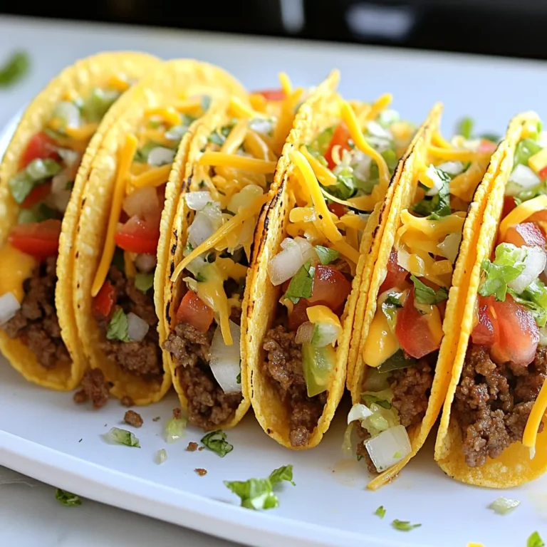 Um Big Mac Tacos zuzubereiten, benötigst du folgende Zutaten: - 450 g Rinderhackfleisch - 60 ml fein gehackte Zwiebel - 1 Esslöffel Knoblauchpulver - 1 Esslöffel Zwiebelpulver - 1 Teelöffel Paprika - 1 Teelöffel Salz - 1/2 Teelöffel schwarzer Pfeffer - 1 Esslöffel Ketchup - 1 Esslöffel Senf - 1 Esslöffel Mayonnaise - 240 g gerissener Salat - 240 g gewürfelte Tomaten - 240 g geriebener Cheddar-Käse - 8 kleine Taco-Schalen - Optional: Gurkenscheiben zum Garnieren Die besondere Note kommt von der Mischung aus Ketchup, Senf und Mayonnaise. Diese Kombi bringt den Big Mac Geschmack in die Tacos. Die Gewürze wie Paprika und Knoblauchpulver machen das Fleisch würzig. Frischer Salat und Tomaten geben einen knackigen Biss. Für eine vegane Variante kannst du pflanzliches Hackfleisch verwenden. Achte darauf, dass die Taco-Schalen glutenfrei sind, wenn du Gluten meidest. Die Sauce kann mit veganer Mayonnaise und Ketchup zubereitet werden. So bleiben alle lecker, auch für spezielle Diäten! {{ingredient_image_2}} Erhitze eine große Pfanne auf mittlerer bis hoher Hitze. Gib das Rinderhackfleisch hinein. Brate es an, bis es braun ist. Zerdrücke das Fleisch mit einem Spatel in kleine Stücke. Gieße überschüssiges Fett ab. Füge die fein gehackte Zwiebel, Knoblauchpulver, Zwiebelpulver, Paprika, Salz und schwarzen Pfeffer hinzu. Rühre gut um. Koche die Mischung etwa drei bis vier Minuten. Die Zwiebel sollte weich sein. Nimm die Pfanne vom Herd. Vermische das Rinderhackfleisch mit Ketchup und Senf. Lass die Mischung kurz abkühlen. In einer kleinen Schüssel vermenge die Mayonnaise mit einem Spritzer Ketchup. Diese Mischung wird deine spezielle Sauce. Bereite die Taco-Schalen nach den Anweisungen auf der Verpackung vor. Gib eine Portion der Rindfleischmischung in jede Taco-Schale. Toppe die Tacos mit gerissenem Salat, gewürfelten Tomaten und geriebenem Cheddar-Käse. Beträufle sie mit der speziellen Sauce. Füge nach Belieben Gurkenscheiben hinzu. Serviere die Tacos sofort oder warm für einen köstlichen Genuss! Einer der häufigsten Fehler ist, das Rinderhackfleisch nicht genug zu braten. Du möchtest es gut durchgaren, damit es schön braun ist. Ein weiterer Fehler ist, die Gewürze nicht gut zu vermischen. Stelle sicher, dass alles gleichmäßig verteilt ist. Auch das Abgießen von überschüssigem Fett ist wichtig. Wenn du zu viel Fett lässt, werden die Tacos matschig. Du kannst die Zutaten nach deinem Geschmack anpassen. Wenn du weniger Fleisch magst, probiere Hühnchen oder pflanzliches Fleisch. Für einen schärferen Kick füge Jalapeños hinzu. Bei der Sauce kannst du etwas mehr Ketchup oder Senf verwenden. Für eine cremigere Note, ersetze die Mayonnaise durch griechischen Joghurt. Präsentiere die Tacos auf einem großen Teller. Dekoriere sie mit frischen Kräutern, um Farbe zu bringen. Stelle kleine Schüsseln mit extra Sauce und Gurkenscheiben bereit. So kann jeder nach Belieben nachlegen. Serviere die Tacos sofort, damit sie warm und frisch sind. Pro Tipps Das richtige Hackfleisch: Für die besten Ergebnisse verwende Rinderhackfleisch mit einem Fettanteil von 15-20%, damit die Tacos saftig und geschmackvoll bleiben. Würze anpassen: Probiere verschiedene Gewürze oder Saucen aus, um die Aromen zu variieren. Ein Hauch von Chili-Pulver kann für einen zusätzlichen Kick sorgen! Taco-Schalen backen: Für extra knusprige Taco-Schalen kannst du sie vor dem Füllen kurz im Ofen backen, bis sie goldbraun sind. Frische Zutaten: Verwende frisches Gemüse wie Avocado oder Jalapeños als Topping, um den Tacos zusätzlichen Geschmack und Textur zu verleihen. {{image_4}} Big Mac-Tacos sind sehr vielseitig. Du kannst Hühnchen oder pflanzliches Fleisch verwenden. Für Hühnchen brate einfach gewürfeltes Hähnchenbrustfilet an. Würze es mit den gleichen Gewürzen wie beim Rinderhackfleisch. Wenn du pflanzliches Fleisch magst, probiere Soja- oder Erbsenprotein. Diese Optionen schmecken lecker und sind gesund. Für einen frischen Kick kannst du Salsa und Guacamole hinzufügen. Mache eine einfache Salsa aus gewürfelten Tomaten, Zwiebeln und Koriander. Vermische alles mit etwas Limettensaft. Für die Guacamole zerdrücke eine Avocado und füge etwas Salz und Limettensaft hinzu. Diese Saucen machen deine Tacos noch besser. Tacos schmecken toll mit Beilagen. Chips mit Salsa sind immer ein Hit. Auch guacamole passt gut dazu. Du kannst auch einen einfachen grünen Salat oder einen mexikanischen Reis servieren. Diese Beilagen machen das Essen noch vollständiger und leckerer. Wenn du Tacos übrig hast, lass sie schnell abkühlen. Wickel die Tacos in Frischhaltefolie oder lege sie in einen luftdichten Behälter. So bleiben sie frisch. Bewahre sie im Kühlschrank auf. Sie bleiben bis zu drei Tage gut. Um die Tacos aufzuwärmen, nimm sie aus dem Kühlschrank. Heize deinen Ofen auf 180 Grad vor. Lege die Tacos auf ein Backblech. Wärm sie für etwa 10 Minuten auf. Alternativ kannst du sie in der Mikrowelle erwärmen. Stelle die Mikrowelle auf mittlere Hitze und erwärme sie für 30 Sekunden bis 1 Minute. Für längere Lagerung kannst du die Tacos einfrieren. Wickel die Tacos gut in Frischhaltefolie ein. Lege sie dann in einen Gefrierbeutel. So bleiben sie bis zu drei Monate haltbar. Zum Auftauen lege die Tacos über Nacht in den Kühlschrank. Du kannst sie dann wie gewohnt aufwärmen. Big Mac-Tacos sind eine kreative Mischung aus zwei beliebten Fast-Food-Gerichten. Sie vereinen die Aromen des klassischen Big Macs und die Form von Tacos. Diese leckere Kombination kommt ursprünglich aus sozialen Medien. Viele Kochbegeisterte teilen ihre eigenen Versionen, was den Trend noch populärer machte. Um Big Mac-Tacos zu vegetarianisieren, ersetze das Rinderhackfleisch durch pflanzliche Alternativen. Du kannst zum Beispiel: - Soja-Hack verwenden - Linsen oder schwarze Bohnen verwenden - Gemüse wie Zucchini oder Paprika anbraten Diese Optionen bringen Geschmack und Textur in deine Tacos. Du kannst auch die Sauce nach Belieben anpassen. Zu Big Mac-Tacos passen viele Beilagen. Hier sind einige Ideen: - Guacamole für einen cremigen Geschmack - Salsa für eine frische Note - Nachos als knusprige Ergänzung - Ein einfacher Salat, um das Gericht leichter zu machen Mit diesen Beilagen wird dein Taco-Abend noch besser! Die Big Mac-Tacos bieten eine leckere Mischung aus Aromen und Texturen. Wir haben die benötigten Zutaten, die Zubereitung und wertvolle Tipps behandelt. Außerdem gab es Ideen für Anpassungen und Variationen. Denke daran, kreative Beilagen und Dips hinzuzufügen. Experimentiere mit den Zutaten, um dein eigenes perfektes Taco-Erlebnis zu schaffen. Kochen soll Spaß machen!