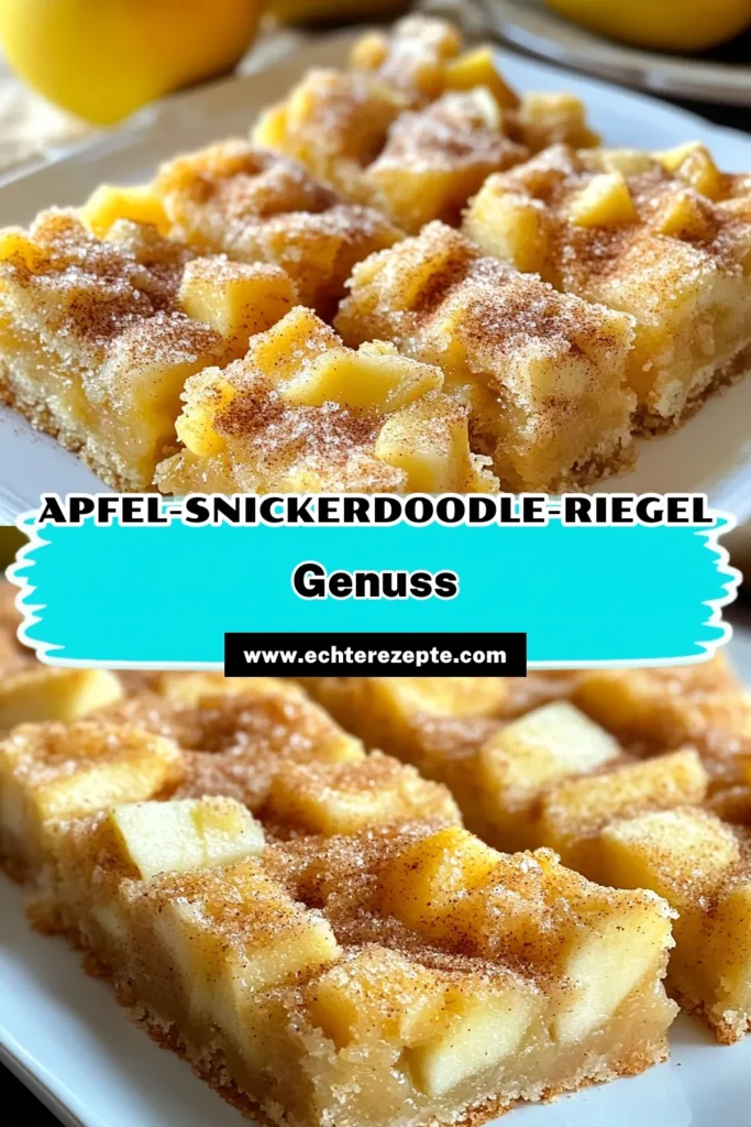 Entdecken Sie dieses köstliche Apfel-Snickerdoodle-Rezept für einfache Snickerdoodle-Riegel! Ideal zum Apfelriegel backen, vereint dieses Rezept frischen Granny Smith Apfel mit einem herrlichen Zimt-Zucker-Riegel. Perfekt für jeden Anlass, diese Apfel-Snicker-Doodle sind ein Genuss für die ganze Familie. Speichern Sie das Rezept und probieren Sie es selbst aus! #ApfelSnickerdoodle #SnickerdoodleRiegel #ZimtZucker #BackenMitÄpfeln