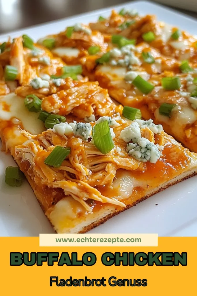 Entdecken Sie unser köstliches Buffalo Chicken Fladenbrot Rezept! Perfekt für jede Gelegenheit vereint dieses einfache Fladenbrot Rezept zerrupftes Hähnchen mit Buffalo-Sauce, geschmolzenem Käse und frischen Frühlingszwiebeln. Lassen Sie sich von der Geschmacksexplosion mit Käse und Hähnchen Fladenbrot begeistern. Ideal für Partys oder ein schnelles Abendessen. Speichern Sie dieses Rezept für einen besonderen Genuss! #BuffaloChickenFladenbrot #FladenbrotRezept #einfacheFladenbrotRezepte #KäseundHähnchenFladenbrot